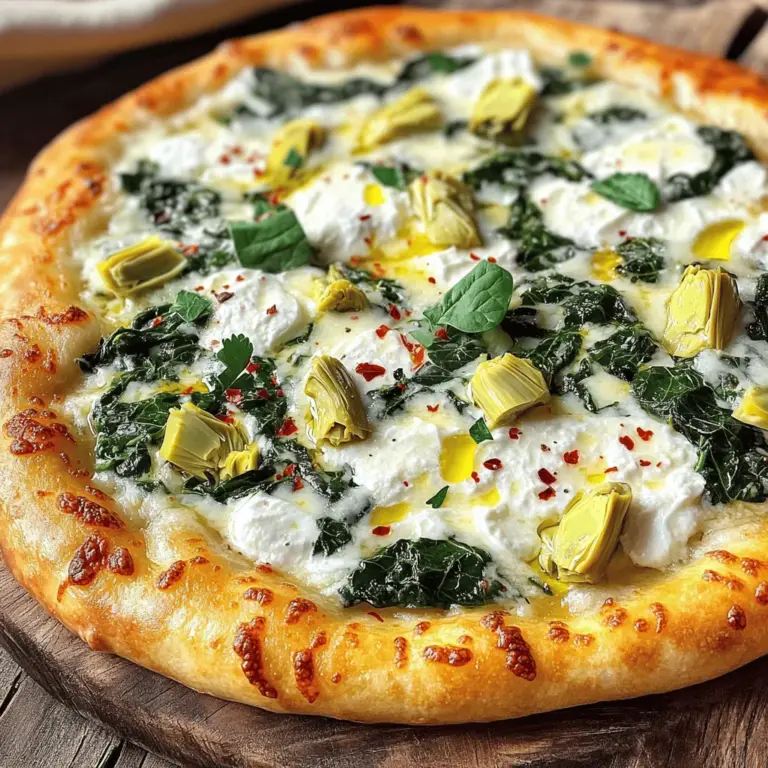 Für eine köstliche Käse-Spinat-Artischocken-Pizza brauchst du folgende Zutaten: - 1 fertiger Pizzateig - 1 Tasse frischer Spinat, grob gehackt - 1 Tasse handelsübliche Artischockenherzen, abgetropft und grob gehackt - 1 Tasse Mozzarella-Käse, gerieben - 1/2 Tasse Frischkäse, weich - 1/4 Tasse geriebener Parmesan-Käse - 2 Knoblauchzehen, fein gehackt Diese Zutaten bringen den vollen Geschmack der Pizza hervor. Der Spinat sorgt für Frische, während die Artischocken einen leckeren, herzhaften Geschmack hinzufügen. Der Käse macht die Pizza schön cremig. Um der Pizza mehr Geschmack zu verleihen, verwende diese Gewürze und Öle: - 1 Teelöffel italienische Gewürzmischung - Salz und Pfeffer nach Geschmack - Olivenöl zum Bestreichen Die italienische Gewürzmischung bringt Aromen wie Oregano und Basilikum in die Mischung. Das Olivenöl hilft, eine goldene Kruste zu erzeugen und gibt der Pizza einen feinen Geschmack. Falls du bestimmte Zutaten nicht hast, hier sind einige Alternativen: - Verwende gefrorenen Spinat, wenn frischer Spinat nicht verfügbar ist. - Für eine andere Textur kannst du Ziegenkäse anstelle von Frischkäse nutzen. - Du kannst auch andere Käsesorten wie Gouda oder Cheddar ausprobieren. Diese Alternativen passen gut zur Pizza und sorgen für ein einzigartiges Geschmackserlebnis. Du kannst die Zutaten nach deinem eigenen Geschmack anpassen. Probiere die Full Recipe für eine detaillierte Anleitung. Zuerst heizen Sie den Ofen auf 245°C (475°F) vor. Wenn Sie einen Pizzastuhl haben, legen Sie ihn jetzt in den Ofen. Er wird die Pizza schön knusprig machen. In einer großen Schüssel kombinieren Sie den Frischkäse, den geriebenen Mozzarella, den Parmesan und die fein gehackten Knoblauchzehen. Fügen Sie die gehackten Artischockenherzen und den Spinat hinzu. Rühren Sie alles gut um. Schmecken Sie die Mischung mit Salz, Pfeffer und italienischer Gewürzmischung ab. Diese Mischung gibt der Pizza ihren tollen Geschmack. Rollen Sie den fertigen Pizzateig auf einer bemehlten Fläche aus. Machen Sie ihn so dick, wie Sie möchten. Übertragen Sie den Teig auf einen Pizzastuhl oder ein Backblech mit Backpapier. Bestreichen Sie den Teig leicht mit Olivenöl. Das hilft, eine goldene Kruste zu bekommen. Verteilen Sie die cremige Mischung gleichmäßig über den Teig. Achten Sie darauf, die Ränder frei zu lassen, damit die Kruste schön aufgeht. Schieben Sie die Pizza in den vorgeheizten Ofen. Backen Sie sie für etwa 12-15 Minuten. Die Kruste sollte goldbraun sein und der Käse sprudeln. Nehmen Sie die Pizza aus dem Ofen. Lassen Sie sie kurz abkühlen, bevor Sie sie in Stücke schneiden. Optional können Sie rote Paprikaflocken für etwas Schärfe darüber streuen. Servieren Sie die Pizza auf einem Holzbrett für einen schönen Look. Nutzen Sie die Tipps aus dem [Full Recipe], um das Gericht perfekt zu machen. Um die perfekte Pizzakruste zu bekommen, ist der Teig sehr wichtig. Verwende einen fertigen Pizzateig für eine schnelle Zubereitung. Rolle den Teig gleichmäßig aus. Achte darauf, dass er nicht zu dick oder zu dünn ist. Ein dicker Teig braucht länger zum Backen. Ein dünner Teig kann schnell verbrennen. Bestreiche den Teig leicht mit Olivenöl. Das hilft, die Kruste goldbraun und knusprig zu machen. Die Kombination der Zutaten macht den Geschmack aus. Mische Frischkäse, Mozzarella und Parmesan gut. Diese Käse sorgen für eine cremige und schmelzende Füllung. Füge frischen Spinat und Artischocken hinzu. Diese Zutaten geben der Pizza eine frische Note. Vergiss nicht, den Knoblauch und die italienische Gewürzmischung hinzuzufügen. Sie bringen viel Geschmack. Schmecke die Mischung mit Salz und Pfeffer ab. So wird alles perfekt. Nach dem Backen gibt es einige gute Tricks. Lass die Pizza kurz abkühlen, bevor du sie schneidest. So bleibt der Käse besser haften. Streue nach Belieben rote Paprikaflocken darüber. Sie geben der Pizza eine scharfe Note. Du kannst auch frische Petersilie oder mehr Parmesan verwenden. Das sieht toll aus und schmeckt lecker. Für mehr Ideen schau dir das Full Recipe an. {{image_4}} Wenn Sie eine vegetarische Pizza wollen, gibt es viele Optionen. Sie können frisches Gemüse hinzufügen, wie Paprika, Zucchini oder Pilze. Diese Zutaten bringen Farbe und Geschmack. Auch Oliven oder rote Zwiebeln geben eine schöne Note. Diese Änderungen machen Ihre Käse-Spinat-Artischocken-Pizza noch schmackhafter und gesünder. Möchten Sie Ihrer Pizza mehr Geschmack geben? Probieren Sie zusätzliche Beläge aus! Das Hinzufügen von geräuchertem Lachs oder getrockneten Tomaten kann sehr lecker sein. Auch Artischockenherzen sind ein toller Zusatz. Sie verleihen der Pizza eine interessante Textur. Denken Sie daran, die Beläge nicht zu überladen. So bleibt alles schön knusprig. Käse ist der Star dieser Pizza. Aber warum nicht verschiedene Käsesorten ausprobieren? Feta-Käse kann einen salzigen und cremigen Geschmack hinzufügen. Auch Gouda oder Cheddar sind tolle Optionen. Sie können auch eine Mischung aus Käsesorten verwenden. So wird Ihre Pizza noch reichhaltiger und leckerer. Experimentieren Sie und finden Sie die perfekte Kombination für Ihren Geschmack. Für das gesamte Rezept schauen Sie sich die [Full Recipe] an. Pizza-Reste sind eine großartige Gelegenheit, kreativ zu werden. Du kannst sie in viele Gerichte verwandeln. Zum Beispiel, schneide die Reste in kleine Stücke und füge sie zu einem Salat hinzu. Oder verwende sie für eine leckere Pizza-Suppe. Wenn du eine schnelle Mahlzeit brauchst, erwärme die Stücke in der Mikrowelle oder im Ofen. So bleiben die Aromen frisch und köstlich. Um deine Käse-Spinat-Artischocken-Pizza frisch zu halten, lege sie in einen luftdichten Behälter. So bleibt die Pizza bis zu drei Tage im Kühlschrank gut. Du kannst die Pizza auch in Folie einwickeln, wenn du keinen Behälter hast. Achte darauf, die Pizza nicht zu lange im Kühlschrank zu lassen, damit sie nicht austrocknet. Wenn du mehr Pizza gemacht hast, kannst du sie auch einfrieren. Schneide die Pizza in Stücke und lege sie in einen Gefrierbeutel oder einen luftdichten Behälter. So bleibt die Pizza bis zu zwei Monate frisch. Zum Auftauen lege die Stücke einfach über Nacht in den Kühlschrank. Du kannst sie dann im Ofen wieder aufwärmen, um die Kruste knusprig zu machen. Um die beste Käse-Spinat-Artischocken-Pizza zu machen, beginne ich mit einem frischen Pizzateig. Du kannst einen fertigen Teig verwenden oder selbst machen. Ich empfehle, den Teig dünn auszurollen. So wird die Kruste schön knusprig. Dann mische ich die Frischkäse, Mozzarella, Parmesan, Spinat und Artischocken gut. Das gibt der Pizza ihren tollen Geschmack. Verteile die Mischung gleichmäßig auf dem Teig. Backe die Pizza bei hoher Temperatur. So wird der Käse perfekt geschmolzen und die Kruste goldbraun. Ja, du kannst den Pizzateig selbst machen. Das ist einfach und macht Spaß! Du brauchst nur Mehl, Wasser, Hefe, Salz und etwas Olivenöl. Mische die Zutaten und knete den Teig gut. Lass ihn dann eine Stunde ruhen, bis er aufgeht. Danach rollst du ihn aus. Ein selbstgemachter Teig gibt deiner Pizza einen besonderen Geschmack. Die Käse-Spinat-Artischocken-Pizza kann gesund sein, wenn du frische Zutaten verwendest. Spinat liefert viele Vitamine. Artischocken sind auch gut für die Gesundheit. Du kannst den Käse reduzieren, um die Kalorien zu senken. Wenn du Vollkornteig verwendest, wird die Pizza nahrhafter. Achte darauf, nicht zu viel Öl zu verwenden. So bleibt die Pizza leicht und lecker. Zusammengefasst haben wir die Zutaten, die Zubereitung und die Tipps für Käse-Spinat-Artischocken-Pizza behandelt. Jede Zutat und jeder Schritt ist wichtig für einen leckeren Geschmack. Nutze die Variationen, um die Pizza nach deinem Geschmack zu gestalten. Richtig lagern hilft, die Reste frisch zu halten. Mit diesen Informationen kannst du deine Pizza perfekt zubereiten. Probiere es aus und lasse deiner Kreativität freien Lauf!