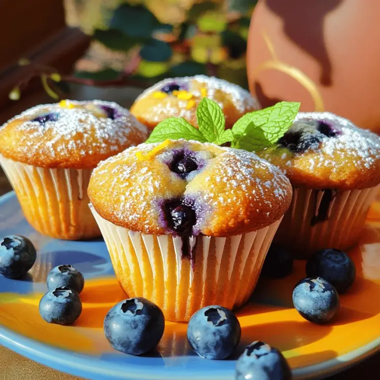 Für die perfekten Lemon Blueberry Muffins brauchen wir einige einfache Zutaten. Hier ist die Liste: - 1 ½ Tassen Allzweckmehl - ½ Tasse Kristallzucker - ½ Teelöffel Backpulver - ½ Teelöffel Natron - ¼ Teelöffel Salz - Abrieb von 1 Zitrone - ½ Tasse ungesalzene Butter, geschmolzen - 2 große Eier - 1 Teelöffel Vanilleextrakt - ½ Tasse Buttermilch - 1 Tasse frische Blaubeeren - 1 Esslöffel Zitronensaft Jede dieser Zutaten trägt zum tollen Geschmack bei. Das Mehl gibt Struktur, während der Zucker die Muffins süß macht. Zitronenabrieb und Zitronensaft bringen Frische und einen tollen Duft. Um diese Muffins zuzubereiten, benötigen Sie einige Geräte: - Muffinblech - Papierförmchen oder Kochspray - Große Rührschüssel - Kleine Rührschüssel - Schneebesen oder Gabel - Teigschaber - Messbecher und Löffel Mit diesen Utensilien wird das Backen einfach. Das Muffinblech hilft, die Muffins in Form zu halten. So bekommt jeder Muffin die perfekte Form. Manchmal haben wir nicht alle Zutaten zur Hand. Hier sind einige Ersatzstoffe, die Sie verwenden können: - Für Buttermilch: Mischen Sie ½ Tasse Milch mit ½ Esslöffel Essig und lassen Sie es 5 Minuten stehen. - Für Eier: Verwenden Sie ¼ Tasse Apfelmus oder 1 Esslöffel Chiasamen, gemischt mit 3 Esslöffeln Wasser. - Für ungesalzene Butter: Nehmen Sie ½ Tasse Kokosöl oder Pflanzenöl. Diese Optionen funktionieren gut und helfen, die Muffins lecker zu halten. So können Sie kreativ sein, wenn etwas fehlt. Heize deinen Ofen auf 190°C vor. Das sorgt für eine schöne Kruste. Lege ein Muffinblech mit Papierförmchen aus oder sprühe es mit Kochspray ein. So lassen sich die Muffins später leicht entnehmen. Nimm eine große Rührschüssel. Vermenge darin 1 ½ Tassen Allzweckmehl, ½ Tasse Kristallzucker, ½ Teelöffel Backpulver, ½ Teelöffel Natron, ¼ Teelöffel Salz und den Abrieb von 1 Zitrone. Nutze einen Schneebesen, um alles gut zu mischen. Das sorgt für einen gleichmäßigen Geschmack. In einer anderen Schüssel schmelze ½ Tasse ungesalzene Butter und lasse sie etwas abkühlen. Füge dann 2 große Eier, 1 Teelöffel Vanilleextrakt, ½ Tasse Buttermilch und 1 Esslöffel Zitronensaft hinzu. Verquirle alles gründlich, bis die Mischung glatt ist. Gieße die feuchten Zutaten in die Schüssel mit den trockenen Zutaten. Rühre vorsichtig, bis alles gerade so kombiniert ist. Achte darauf, den Teig nicht zu übermixen. Das macht die Muffins schön fluffig. Füge dann 1 Tasse frische Blaubeeren hinzu und hebe sie vorsichtig unter. Nutze einen Esslöffel oder einen Eisportionierer, um den Teig in die Muffinform zu füllen. Fülle jede Form etwa zu 2/3. Backe die Muffins im vorgeheizten Ofen für 18-20 Minuten. Ein Zahnstocher sollte sauber herauskommen, wenn du ihn in die Mitte steckst. Lass die Muffins 5 Minuten in der Form abkühlen, bevor du sie auf ein Kuchengitter setzt. So bleiben sie warm und lecker. Du kannst das gesamte Rezept in der [Full Recipe] ansehen. Um fluffige Muffins zu backen, ist es wichtig, die Zutaten gut zu mischen, aber nicht zu überarbeiten. Hier sind einige Tipps: - Verwenden Sie frische Zutaten. Alte Backpulver und Eier können die Textur beeinflussen. - Achten Sie darauf, die Butter nicht zu heiß hinzuzufügen. Sie sollte nur lauwarm sein. - Messen Sie das Mehl richtig. Zu viel Mehl macht die Muffins trocken. Viele machen Fehler, die die Muffins ruinieren. Hier sind häufige Probleme und Lösungen: - Übermixen: Wenn Sie den Teig zu lange rühren, wird er zäh. Rühren Sie nur bis alles vermischt ist. - Zu voll gefüllte Formen: Füllen Sie die Förmchen nur zu 2/3. Sonst laufen die Muffins über. - Backzeit nicht beachten: Jeder Ofen ist anders. Prüfen Sie die Muffins nach 18 Minuten. Diese Muffins sind vielseitig. Sie können leicht variieren: - Nüsse: Fügen Sie gehackte Walnüsse oder Mandeln hinzu für extra Crunch. - Schokolade: Mischen Sie Schokoladenstückchen für einen süßen Twist. - Früchte: Ersetzen Sie Blaubeeren durch Himbeeren oder Erdbeeren für andere Geschmäcker. Für das vollständige Rezept schauen Sie sich die [Full Recipe] an. {{image_4}} Du kannst glutenfreie Lemon Blueberry Muffins ganz leicht herstellen. Nutze einfach eine glutenfreie Mehlmischung. Achte darauf, dass die Mischung gut für das Backen geeignet ist. Diese Mehle enthalten oft Stärke, die eine ähnliche Textur wie Weizenmehl bietet. Du wirst trotzdem den frischen Zitronengeschmack und die süßen Blaubeeren genießen. Lust auf etwas Abwechslung? Probiere andere Früchte wie Himbeeren oder Erdbeeren. Du kannst auch etwas Kokosraspel für einen tropischen Touch hinzufügen. Eine Prise Zimt oder Muskatnuss kann den Muffins eine warme Note verleihen. Sei kreativ und finde deine bevorzugte Mischung! Um die Muffins noch aromatischer zu gestalten, füge Zesten von Limetten oder Orangen hinzu. Ein Hauch von Mandel- oder Kokosnussaroma kann auch spannend sein. Wenn du Nüsse magst, probiere gehackte Mandeln oder Walnüsse für zusätzlichen Crunch. Diese kleinen Extras machen die Muffins zu einem besonderen Genuss. Für das vollständige Rezept, schau dir die Anleitung hier an: [Full Recipe]. Lemon Blueberry Muffins sind perfekt, um sie frisch zu genießen. Um sie aufzubewahren, lege die Muffins in einen luftdichten Behälter. So bleiben sie weich und saftig. Du kannst sie auch in Frischhaltefolie einwickeln. So halten sie sich gut. Bei Raumtemperatur bleiben sie etwa drei Tage frisch. Die beste Temperatur zum Lagern ist Raumtemperatur. Halte die Muffins fern von Licht und Feuchtigkeit. Wenn du sie länger aufbewahren möchtest, kommt der Kühlschrank ins Spiel. Er kann die Frische etwas verlängern, aber die Muffins können trocken werden. Einfrieren ist eine tolle Option! Lass die Muffins zuerst ganz auskühlen. Wickel sie dann einzeln in Frischhaltefolie. Lege sie in einen Gefrierbeutel. So bleiben sie bis zu drei Monate frisch. Zum Auftauen lege die Muffins einfach bei Raumtemperatur für ein paar Stunden. Wenn du es eilig hast, kannst du sie auch in der Mikrowelle aufwärmen. Das bringt die Frische zurück. Genießen kannst du sie jederzeit! Lemon Blueberry Muffins bleiben frisch für etwa 3 bis 4 Tage. Lagere sie in einem luftdichten Behälter. So bleiben sie weich und lecker. Wenn du die Muffins länger aufbewahren willst, friere sie ein. Das hält sie für bis zu 3 Monate frisch. Ja, du kannst gefrorene Blaubeeren verwenden. Sie sind eine tolle Option, wenn frische nicht verfügbar sind. Achte darauf, sie vor dem Mischen leicht abtropfen zu lassen. So wird der Teig nicht zu feucht. Die gefrorenen Blaubeeren geben den Muffins einen schönen, saftigen Geschmack. Wenn dein Teig zu flüssig ist, füge mehr Mehl hinzu. Ein Esslöffel auf einmal ist eine gute Idee. Rühre den Teig sanft um, bis er die richtige Konsistenz hat. Der Teig sollte dickflüssig, aber nicht klumpig sein. So bleiben die Muffins schön fluffig. Ja, du kannst die Muffins vegan machen! Ersetze die Eier durch Apfelmus oder Leinsamen. Verwende eine pflanzliche Butter und pflanzliche Milch. Das sorgt für einen ähnlich tollen Geschmack. Probiere es aus und genieße die veganen Muffins! Wenn du mehr Details möchtest, schau dir das [Full Recipe] an. Du hast nun alles, um herzhafte Lemon Blueberry Muffins zu backen. Wir haben die Hauptzutaten, die richtige Anleitung und viele Tipps besprochen. Denke daran, deinen Teig gut zu mischen und die Muffins nicht zu lange zu backen. Mit Variationen kannst du neue Geschmäcker ausprobieren. Und vergiss nicht, die Muffins optimal aufzubewahren. Egal ob frisch oder gefroren, diese Muffins sind ein Genuss. Viel Spaß beim Backen und Teile deine Ideen!