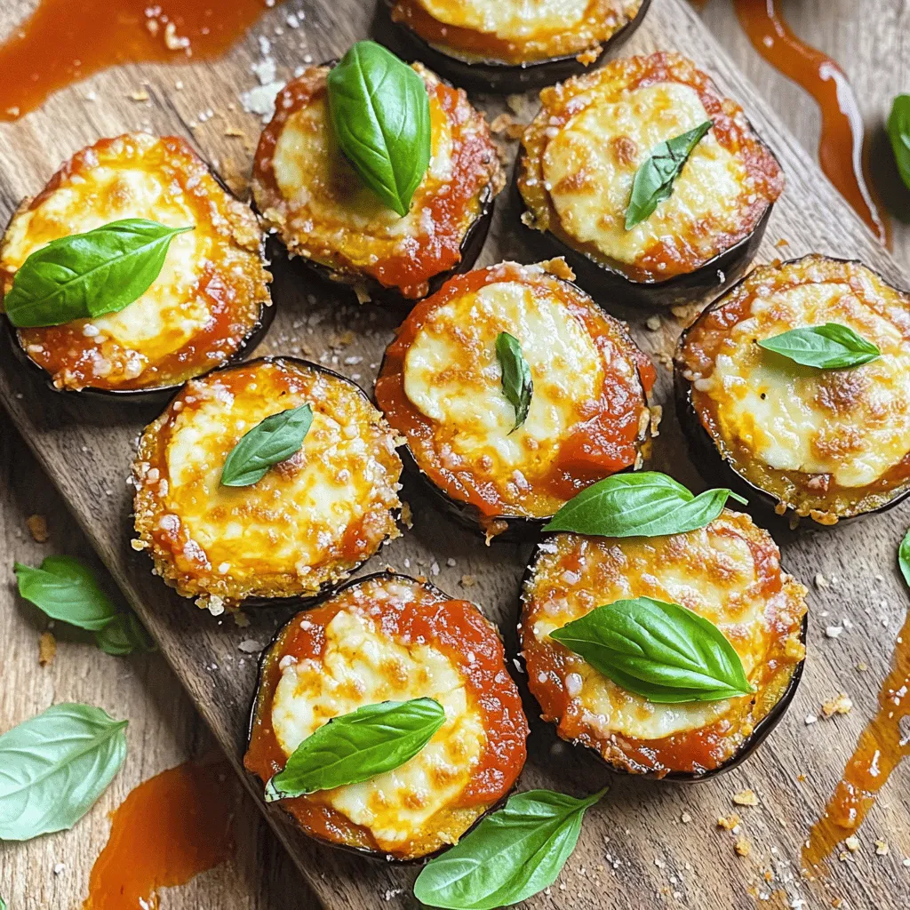 Für Auberginen Parmesan Häppchen benötigst du frische und hochwertige Zutaten. Hier sind die Hauptzutaten: - 1 große Aubergine, in 1,5 cm dicke Scheiben geschnitten - 1 Tasse Weizenmehl - 2 große Eier, verquirlt - 1 Tasse Semmelbrösel (vorzugsweise italienisch gewürzt) - 1 Tasse Marinara-Sauce - 1 1/2 Tassen geriebener Mozzarella-Käse - 1/2 Tasse geriebener Parmesan-Käse Diese Zutaten bilden die Basis für deinen Snack. Die richtigen Gewürze machen das Gericht besonders lecker. Du brauchst: - 1 Teelöffel getrockneter Oregano - 1 Teelöffel Knoblauchpulver - Salz und Pfeffer nach Geschmack Diese Gewürze geben den Auberginen einen tollen Geschmack und eine knusprige Textur. Um die Auberginen Parmesan Häppchen perfekt zu servieren, empfehle ich: - Frische Basilikumblätter zur Garnitur Sie sorgen für einen frischen Geschmack und eine schöne Optik. Du kannst auch etwas Marinara-Sauce zum Dippen hinzufügen. Für das vollständige Rezept, schau dir den [Full Recipe] an. Beginne mit der Aubergine. Schneide sie in 1,5 cm dicke Scheiben. Lege die Scheiben auf ein Küchentuch und bestreue sie mit Salz. Das hilft, die Bitterkeit zu reduzieren. Lass sie etwa 30 Minuten ruhen. Dies entzieht der Aubergine überschüssige Feuchtigkeit. Tupfe die Scheiben danach mit Küchenpapier trocken. So bleibt der Teig beim Backen schön knusprig. Richte nun deine Panierstation ein. Du brauchst drei flache Schalen. Fülle die erste mit Weizenmehl. Die zweite sollte die verquirlten Eier enthalten. In der dritten Schale kommen die Semmelbrösel hinein. Mische die Semmelbrösel mit Knoblauchpulver, getrocknetem Oregano, Salz und Pfeffer. Dies gibt den Häppchen einen tollen Geschmack. Jetzt wird es spannend! Wende jede Auberginenscheibe zuerst im Mehl. Klopfe das überschüssige Mehl ab. Dann tauche sie in die verquirlten Eier. Lass die überschüssigen Eier abtropfen. Zum Schluss wälze sie in der Semmelbröselmischung. Platziere die panierten Scheiben auf ein mit Backpapier ausgelegtes Blech. Heize deinen Ofen auf 200°C vor. Backe die Auberginen für 20-25 Minuten. Denk daran, sie zur Hälfte der Backzeit umzudrehen. So werden sie gleichmäßig knusprig. Nach dem Backen reduziere die Temperatur auf 190°C. Lege eine dünne Schicht Marinara-Sauce in eine Auflaufform. Schichte die gebackenen Auberginen und füge Sauce sowie Käse hinzu. Backe das Ganze weitere 15-20 Minuten. Lass die Häppchen danach kurz abkühlen. Serviere sie mit frischen Basilikumblättern. Für das volle Rezept kannst du [Full Recipe] anschauen. Um die perfekte Konsistenz der Auberginen zu erreichen, sollten Sie die Scheiben salzen. Das entzieht der Aubergine überschüssige Feuchtigkeit. Lassen Sie die gesalzenen Scheiben etwa 30 Minuten ruhen. Danach tupfen Sie sie mit einem Papiertuch trocken. So bleiben die Häppchen knackig und lecker. Der richtige Ofen ist wichtig. Heizen Sie Ihren Ofen auf 200°C vor, um die Auberginen knusprig zu backen. Nach dem ersten Backen senken Sie die Temperatur auf 190°C, um den Käse zu schmelzen. Diese Temperatur hilft, eine schöne goldbraune Kruste zu erzielen. Die Präsentation macht Ihr Gericht noch ansprechender. Arrangieren Sie die Auberginen Parmesan Häppchen auf einem rustikalen Holzbrett. Träufeln Sie etwas Marinara-Sauce um die Ränder für einen schönen Farbkontrast. Garnieren Sie mit frischen Basilikumblättern, um einen eleganten Touch zu verleihen. Diese Details machen Ihr Gericht unwiderstehlich! {{image_4}} Auberginen Parmesan Häppchen sind schon vegetarisch, aber du kannst sie noch anpassen. Probiere Zucchini oder Pilze statt Auberginen. Sie bieten ähnliche Texturen und schmecken ebenfalls köstlich. Du kannst auch Spinat oder Ricotta hinzufügen. Diese Zutaten bringen mehr Frische und Geschmack in dein Gericht. Um noch mehr Geschmack zu bekommen, spiele mit den Gewürzen. Füge etwas geräuchertes Paprikapulver hinzu. Ein Hauch von Cayennepfeffer sorgt für einen scharfen Kick. Auch frische Kräuter wie Thymian oder Rosmarin sind tolle Ergänzungen. Experimentiere mit verschiedenen Käsesorten. Feta oder Gouda geben einen neuen Geschmack. Für glutenfreie Auberginen Häppchen kannst du die Panade leicht ändern. Benutze glutenfreies Mehl und Semmelbrösel. Es gibt viele Marken, die glutenfreie Optionen anbieten. Achte auch darauf, dass deine Marinara-Sauce glutenfrei ist. So kannst du das Gericht ohne Bedenken genießen. Für das vollständige Rezept schau dir die Anleitung an. Um deine Auberginen Parmesan Häppchen frisch zu halten, lagere sie in einem luftdichten Behälter. Achte darauf, dass sie gut abgekühlt sind, bevor du sie verpackst. So bleibt die Konsistenz knusprig und lecker. Du kannst auch etwas Küchenpapier in den Behälter legen. Das absorbiert die Feuchtigkeit und hält die Häppchen knusprig. Wenn du die Häppchen aufwärmen möchtest, benutze den Ofen für das beste Ergebnis. Heize den Ofen auf 180°C vor. Lege die Häppchen auf ein Backblech und erwärme sie für etwa 10-15 Minuten. So werden sie schön knusprig. Du kannst auch die Mikrowelle nutzen, aber sie werden nicht so knusprig. Wenn du die Mikrowelle verwendest, erwärme sie für 1-2 Minuten. Achte darauf, sie nicht zu lange zu erhitzen. Im Kühlschrank halten sich die Auberginen Häppchen etwa 3-4 Tage. Wenn du sie länger aufbewahren möchtest, friere sie ein. Im Gefrierfach bleiben sie bis zu 3 Monate frisch. Stelle sicher, dass sie gut verpackt sind, um Gefrierbrand zu vermeiden. Zum Auftauen kannst du sie im Kühlschrank über Nacht lassen. So bleiben sie frisch und lecker. Du kannst die Auberginen Parmesan Häppchen im Kühlschrank bis zu drei Tage aufbewahren. Lagere sie in einem luftdichten Behälter. So bleiben sie frisch und lecker. Wenn du sie länger aufbewahren möchtest, friere sie ein. Im Gefrierfach halten sie bis zu drei Monate. Zum Aufwärmen kannst du den Ofen nutzen, um die Knusprigkeit zurückzubringen. Ja, du kannst die Auberginen auch frittieren. Das Frittieren macht sie noch knuspriger. Erhitze dazu genügend Öl in einer Pfanne. Frittiere die panierten Auberginen in kleinen Portionen, bis sie goldbraun sind. Achte darauf, sie gut abtropfen zu lassen, damit sie nicht ölig werden. Dies ist eine tolle Variante, wenn du einen reichhaltigen Geschmack magst. Zu Auberginen Parmesan Häppchen passen viele Beilagen. Ein frischer grüner Salat ist eine gute Wahl. Auch Knoblauchbrot oder Bruschetta sind lecker dazu. Du kannst sie auch mit einer zusätzlichen Portion Marinara-Sauce servieren. Das bringt noch mehr Geschmack und ist perfekt zum Dippen. Wenn du magst, füge etwas geröstetes Gemüse hinzu. So hast du eine bunte und gesunde Mahlzeit. Auberginen Parmesan Häppchen sind lecker und einfach zuzubereiten. Wir haben die wichtigsten Zutaten, die Zubereitung und Tipps für die perfekte Konsistenz besprochen. Variationen und Lagerung helfen, das Rezept anzupassen. Denke daran, dass die richtigen Gewürze und die Backtemperatur entscheidend sind. Probiere verschiedene Beilagen für zusätzlichen Geschmack. Mit diesen Tipps machst du das Gericht zu einem Hit! Guten Appetit!