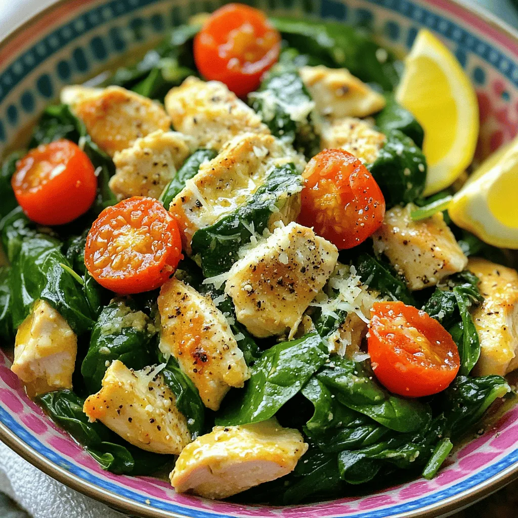 - Hähnchenbrustfilets - Frischer Spinat - Kirschtomaten Die Hauptzutaten sind einfach und frisch. Hähnchenbrustfilets sind mager und proteinreich. Frischer Spinat gibt Farbe und Nährstoffe. Kirschtomaten bringen Süße und Saftigkeit ins Gericht. - Olivenöl - Italienische Gewürzmischung - Salz und Pfeffer Für Geschmack nutzen wir Olivenöl. Es gibt einen feinen, fruchtigen Geschmack. Die italienische Gewürzmischung macht das Gericht lebendig. Salz und Pfeffer sind wichtig, um die Aromen zu verstärken. - Rote Paprikaflocken - Geriebener Parmesan - Zitronenschnitze zum Servieren Rote Paprikaflocken bringen eine leichte Schärfe. Geriebener Parmesan gibt eine cremige Textur. Zitronenschnitze sorgen für Frische und einen spritzigen Kick. Für das vollständige Rezept schauen Sie sich das [Full Recipe] an. Zuerst schneiden Sie die Hähnchenbrustfilets in kleine Stücke. Achten Sie darauf, dass die Stücke gleich groß sind. Das hilft beim gleichmäßigen Garen. Dann würzen Sie die Hähnchenstücke mit Salz, Pfeffer und italienischer Gewürzmischung. Diese Gewürze bringen viel Geschmack in das Gericht. Jetzt erhitzen Sie das Olivenöl in einer großen Pfanne bei mittlerer Hitze. Wenn das Öl heiß ist, fügen Sie die gewürzten Hähnchenstücke hinzu. Braten Sie sie etwa 5-7 Minuten lang. Rühren Sie die Stücke gelegentlich um. So werden sie goldbraun und durchgegart. Nach der Garzeit geben Sie den fein gehackten Knoblauch hinzu. Braten Sie ihn für etwa 1 Minute, bis er duftet. Fügen Sie nun die halbierten Kirschtomaten in die Pfanne. Wenn Sie mögen, können Sie auch rote Paprikaflocken hinzufügen. Kochen Sie alles für weitere 2-3 Minuten. Die Tomaten sollten weich werden. Danach geben Sie den frischen Spinat in die Pfanne. Rühren Sie um, bis der Spinat zusammenfällt. Das dauert ungefähr 2 Minuten. Nehmen Sie die Pfanne dann vom Herd. Streuen Sie den geriebenen Parmesan gleichmäßig darüber. Die Restwärme lässt den Käse leicht schmelzen. Für die vollständige Anleitung schauen Sie sich das Full Recipe an. Um die besten Garzeiten zu erreichen, braten Sie das Hähnchen bei mittlerer Hitze. Achten Sie darauf, dass die Stücke gleichmäßig garen. Ein gutes Zeichen ist, wenn das Fleisch nicht mehr rosa ist. Um trockenes Hähnchen zu vermeiden, verwenden Sie frische, saftige Hähnchenbrustfilets. Marinieren Sie das Fleisch für eine halbe Stunde in Olivenöl und Gewürzen. So bleibt es zart und geschmackvoll. Zum Anrichten der Hähnchen- und Spinat-Pfanne verwenden Sie eine große, bunte Schüssel. Träufeln Sie etwas zusätzliches Olivenöl darüber. Garnieren Sie das Gericht mit frischen Kirschtomaten. Sie bringen Farbe und Frische. Servieren Sie das Gericht mit Zitronenschnitzen. Das frische Aroma der Zitrone hebt den Geschmack. Für passende Beilagen empfehle ich einen frischen grünen Salat. Er ergänzt das Gericht gut. Auch knuspriges Brot passt perfekt dazu. Um ein vollständiges Menü zu erstellen, kombinieren Sie die Hähnchen- und Spinat-Pfanne mit einem leichten Dessert. Ein Obstsalat ist eine gute Wahl. Sie finden das gesamte Rezept in der Full Recipe. {{image_4}} Für eine vegetarische Option können Sie das Hähnchen durch Tofu ersetzen. Tofu nimmt den Geschmack gut auf. Sie können auch Kichererbsen verwenden. Diese sind reich an Protein und machen das Gericht sättigend. Sie können auch andere Proteine verwenden. Pute oder Lamm sind gute Alternativen. Diese Optionen passen gut zu Spinat und Tomaten. Sie können verschiedene Gemüsesorten hinzufügen. Zucchini und Paprika bringen Farbe und Geschmack. Auch Brokkoli ist eine tolle Ergänzung. Alternative Käsevarianten sind ebenfalls möglich. Feta oder Mozzarella geben dem Gericht einen neuen Twist. Diese Käse schmelzen gut und fügen eine cremige Note hinzu. Körniger Senf bringt zusätzlichen Geschmack. Er passt gut zu den anderen Zutaten. Sie können auch verschiedene Kräuter und Gewürze ausprobieren. Basilikum oder Oregano sind tolle Optionen. Diese Kräuter bringen frische Aromen in die Pfanne. Um mehr Details zu erhalten, schauen Sie sich das [Full Recipe] an. - Kühlung und Lagerung: Bewahre Reste in einem luftdichten Behälter auf. Kühle sie schnell ab. So bleibt die Frische erhalten. - Haltbarkeit im Kühlschrank: Reste sind im Kühlschrank bis zu drei Tage haltbar. Überprüfe sie vor dem Essen auf Geruch oder Farbe. - Wie man die Pfanne am besten aufwärmt: Erhitze die Reste in einer Pfanne bei mittlerer Hitze. Füge einen Spritzer Wasser oder Brühe hinzu. Das macht das Gericht saftig. - Vermeidung von Überkochen: Rühre regelmäßig um, um gleichmäßiges Aufwärmen zu sichern. So bleibt das Hähnchen zart. - Geeignete Behälter zum Einfrieren: Nutze gefriergeeignete Behälter oder Beutel. Achte darauf, die Luft zu entfernen. Das schützt vor Gefrierbrand. - Richtige Auftaumethoden: Tau das Gericht im Kühlschrank auf, um die beste Textur zu erhalten. Du kannst auch die Mikrowelle verwenden, aber achte auf die Zeit. Die Zubereitung dauert insgesamt 30 Minuten. Die Vorbereitungszeit beträgt 10 Minuten. Die Kochzeit liegt bei 20 Minuten. In dieser Zeit bereiten Sie das Hähnchen und den Spinat perfekt zu. Ja, gefrorener Spinat ist eine gute Wahl. Er spart Zeit und ist oft praktisch. Wenn Sie gefrorenen Spinat verwenden, tauen Sie ihn vorher auf. Drücken Sie überschüssiges Wasser aus, bevor Sie ihn in die Pfanne geben. Frischer Spinat hat jedoch einen knackigeren Geschmack. Um das Gericht glutenfrei zu machen, verwenden Sie glutenfreies Öl und Gewürze. Achten Sie darauf, dass alle Zutaten, die Sie wählen, glutenfrei sind. Zum Beispiel können Sie glutenfreien Parmesan verwenden. So bleibt das Geschmackserlebnis gleich gut. Ja, das Gericht kann vegan sein. Tauschen Sie das Hähnchen gegen Tofu oder Tempeh aus. Verwenden Sie veganen Käse oder lassen Sie den Käse ganz weg. Außerdem können Sie mehr Gemüse hinzufügen. So bleibt das Gericht lecker und nahrhaft. Dieses Rezept für Hähnchen mit Spinat ist einfach und lecker. Wir haben die Zutaten, die Zubereitung, Tipps und Variationen besprochen. So kannst du dein Gericht anpassen und variieren. Denke daran, beim Kochen die Garzeiten zu beachten, um trockenes Hähnchen zu vermeiden. Verwende frische Zutaten und experimentiere mit Gewürzen. Nun kannst du mit diesem Rezept ein tolles Gericht zaubern, das jeden begeistert. Viel Spaß beim Kochen!