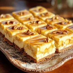 - 1 ½ Tassen Graham-Cracker-Brösel - ½ Tasse ungesalzene Butter, geschmolzen - ¼ Tasse Zucker - 2 (à 225 g) Packungen Frischkäse, weich - 1 Tasse Zucker - 1 Teelöffel Vanilleextrakt - 2 große Eier - 2 Tassen geschälte und gewürfelte Äpfel (z. B. Granny Smith oder Honeycrisp) - 1 Teelöffel Zimt Die Hauptzutaten bilden die Basis für unsere Karamell-Apfel-Käsekuchen-Riegel. Graham-Cracker-Brösel sorgen für eine knusprige Kruste. Die cremige Füllung aus Frischkäse macht den Riegel so besonders. Äpfel bringen Frische und einen tollen Geschmack. - ½ Tasse Karamellsauce (plus extra zum Drizzling) - ½ Tasse gehackte Pekannüsse (optional) Karamellsauce ist der Star dieser Riegel. Sie verleiht jedem Bissen eine süße Note. Wenn Sie einen Crunch mögen, fügen Sie gehackte Pekannüsse hinzu. Sie sind optional, aber sehr lecker. - Vergleich mit anderen Dessertsorten - Nährwertinformationen Karamell-Apfel-Käsekuchen-Riegel haben einen hohen Zuckergehalt. Ein Stück enthält etwa 250 Kalorien. Im Vergleich zu einem Schokoladenkeks ist das mehr, aber die Aromen sind einzigartig. Diese Riegel sind eine süße Belohnung. Genießen Sie sie in Maßen, um den Geschmack voll auszukosten. Für die genaue Nährwertinformation, schauen Sie sich das Full Recipe an. - Heize deinen Backofen auf 160°C vor. - Bereite die Backform vor. Lege eine 20x20 cm große Form mit Backpapier aus. Lass genug Papier überstehen. So kannst du die Riegel später leicht herausnehmen. - Mische in einer Schüssel die Graham-Cracker-Brösel, geschmolzene Butter und ¼ Tasse Zucker gut zusammen. - Drücke die Mischung gleichmäßig in den Boden der Backform. Backe die Kruste für 10 Minuten. Lass sie danach zum Abkühlen stehen. - Schlage in einer großen Schüssel den weichen Frischkäse mit 1 Tasse Zucker und Vanilleextrakt cremig. - Füge die Eier nacheinander hinzu. Mische nur kurz, bis sie eingearbeitet sind. Übermixen ist nicht gut. - Gib die gewürfelten Äpfel, Zimt und Karamellsauce vorsichtig hinzu. Du kannst auch gehackte Pekannüsse für mehr Crunch verwenden. - Gieße die Käsekuchenmasse gleichmäßig über die abgekühlte Kruste. Für die vollständige Anleitung, schau dir das Rezept [Full Recipe] an. - Mische die Eier nur kurz. Übermixen macht die Füllung luftig und weniger fest. - Achte auf die Abkühlzeit. Lass die Riegel nach dem Backen vollständig abkühlen. So setzen sich die Aromen besser. - Nutze Backpapier. Das macht das Herausnehmen und Schneiden viel einfacher. - Reduziere die Hitze beim Schneiden. Lass die Riegel kurz im Kühlschrank stehen. So bleiben die Stücke schön. - Präsentiere die Riegel auf einem dekorativen Brett. Das sieht toll aus und macht Eindruck. - Streue gehackte Pekannüsse und etwas Zimt darüber. Das gibt einen schönen Look und zusätzlichen Geschmack. {{image_4}} Granny Smith und Honeycrisp sind zwei beliebte Apfelsorten für diesen Riegel. Granny Smith hat einen klaren, sauren Geschmack, der gut mit der Süße des Karamells harmoniert. Honeycrisp hingegen ist süßer und sehr saftig. Sie geben dem Käsekuchen eine andere Note. Probieren Sie beide Sorten aus, um Ihren persönlichen Favoriten zu finden. Toppings machen jeden Dessert besonders. Eine Schokoladensauce ist eine großartige Ergänzung. Sie verleiht den Riegeln eine süße, schokoladige Note. Einfach die Schokoladensauce vor dem Servieren über die Riegel träufeln. Karamellpops sind auch lecker. Sie fügen einen extra Crunch hinzu und sehen toll aus. Streuen Sie sie einfach über die Riegel, um Ihr Dessert zu verfeinern. Für glutenfreie Riegel nutzen Sie glutenfreie Kekse. Diese Kekse können Sie anstelle der Graham-Cracker verwenden. Sie geben der Kruste die gleiche Textur und den gleichen Geschmack. Achten Sie darauf, dass alle anderen Zutaten glutenfrei sind. So können alle Ihre Gäste das Dessert genießen. Bewahre die Karamell-Apfel-Käsekuchen-Riegel in einem luftdichten Behälter auf. So bleibt ihre Frische erhalten. Die Riegel halten sich im Kühlschrank bis zu einer Woche. Wenn du sie länger lagern möchtest, ist Einfrieren eine gute Option. Das Einfrieren ist einfach. Folgende Schritte helfen dir dabei: 1. Lass die Riegel vollständig abkühlen. 2. Schneide die Riegel in Portionen. 3. Wickel jede Portion in Frischhaltefolie. 4. Lege sie in einen gefriergeeigneten Behälter oder Beutel. 5. Beschrifte den Behälter mit dem Datum. Die Riegel halten etwa drei Monate im Gefrierfach. So hast du immer einen leckeren Snack zur Hand. Hast du noch Reste? Keine Sorge! Es gibt viele Möglichkeiten, sie zu nutzen: - Mache einen Apfel-Käsekuchen-Smoothie. Zerkleinere die Riegel und mische sie mit Joghurt und Obst. - Verwende die Riegel als Topping für Eis. Zerbrich sie und streue sie über dein Lieblingseis. - Füge sie zu einem Dessert-Trifle hinzu. Schichte die Riegel mit Joghurt und frischen Früchten. Diese Ideen helfen dir, keinen Bissen zu verschwenden und die Riegel lecker zu genießen. Die Karamell-Apfel-Käsekuchen-Riegel halten etwa 5 bis 7 Tage im Kühlschrank. Bewahren Sie sie in einem luftdichten Behälter auf. So bleibt ihre Frische erhalten. Achten Sie darauf, dass sie vollständig abgekühlt sind, bevor Sie sie lagern. Das hilft, die Konsistenz zu bewahren. Ja, Sie können die Riegel vegan machen. Ersetzen Sie den Frischkäse durch eine vegane Alternative, wie Cashew-Creme oder Soja-Frischkäse. Verwenden Sie auch pflanzliche Butter anstelle von ungesalzener Butter. Für die Eier können Sie Apfelmus oder Leinsamen verwenden. Mischen Sie einen Esslöffel gemahlenen Leinsamen mit drei Esslöffeln Wasser für ein Ei-Ersatz. Karamellsauce finden Sie in vielen Supermärkten. Sie steht oft in der Backabteilung oder bei den Süßigkeiten. Sie können sie auch leicht selbst machen. Hier ist ein einfaches Rezept: - Zutaten für Karamellsauce: - 1 Tasse Zucker - 6 Esslöffel Butter - ½ Tasse Sahne - Eine Prise Salz - Zubereitung: 1. Lassen Sie den Zucker in einem Topf bei mittlerer Hitze schmelzen. Rühren Sie nicht um, sondern schwenken Sie den Topf. 2. Wenn der Zucker goldbraun ist, fügen Sie die Butter hinzu und rühren Sie gut um. 3. Nehmen Sie den Topf vom Herd und gießen Sie die Sahne langsam hinzu. 4. Rühren Sie weiter, bis alles gut vermischt ist. Lassen Sie die Sauce abkühlen. Mit dieser selbstgemachten Karamellsauce wird Ihr Dessert noch besser! Die Karamell-Apfel-Käsekuchen-Riegel sind eine einfache und köstliche Nachspeise, die jeder liebt. Mit den Hauptzutaten wie Graham-Crackern, Frischkäse und Äpfeln haben wir dafür gesorgt, dass jeder Biss ein Genuss ist. Die Tipps helfen dir, die perfekte Textur zu erreichen. Denke an die Variationen, um deinen Riegeln eine persönliche Note zu geben. Lagere sie richtig, damit du lange Freude daran hast. Probiere sie aus, und du wirst begeistert sein!