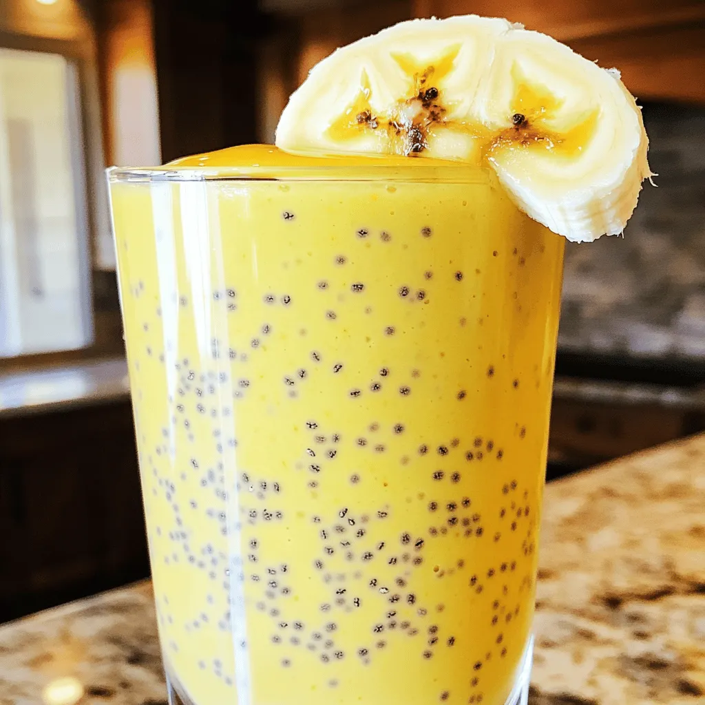 Die Zutaten für den Bananen-Chia-Samen-Smoothie sind einfach und lecker. Du brauchst: - 2 reife Bananen - 250 ml Mandelmilch (oder eine andere Milch nach Wahl) - 2 Esslöffel Chia-Samen - 1 Esslöffel Mandelbutter (oder Erdnussbutter) - 1 Esslöffel Honig oder Ahornsirup (optional) - 1/2 Teelöffel Vanilleextrakt - Eiswürfel (optional, für einen kühlen Smoothie) Jede dieser Zutaten bringt einen tollen Geschmack und viele Nährstoffe. Bananen sind reich an Kalium und Ballaststoffen. Sie geben dir Energie und helfen bei der Verdauung. Chia-Samen sind kleine Kraftpakete. Sie enthalten viele Omega-3-Fettsäuren und Antioxidantien. Mandelmilch ist eine gesunde Alternative zur Kuhmilch und hat weniger Kalorien. Mandelbutter enthält gesunde Fette und Protein. Diese Kombination sorgt für einen gesunden und nahrhaften Smoothie. Achte beim Kauf auf gute Qualität. Wähle reife Bananen, die leicht braun sind. Sie sind süßer und geschmackvoller. Bei der Mandelmilch suche nach ungesüßten Optionen. Diese sind gesünder und passen gut zu deinem Smoothie. Für Chia-Samen wähle Bio-Produkte, wenn möglich. So stellst du sicher, dass sie frei von Pestiziden sind. Investiere in hochwertige Mandelbutter, um den besten Geschmack zu erhalten. Für diesen Bananen-Chia-Samen-Smoothie braucht man nur 5 Minuten. Die Utensilien sind einfach: ein Mixer, ein Messer und ein Schneidebrett. Bereite alle Zutaten vor, bevor du anfängst. 1. Schäle die Bananen und breche sie in Stücke. 2. Gib die Bananen in den Mixer. 3. Füge die Mandelmilch hinzu. 4. Streue die Chia-Samen, Mandelbutter, Honig und Vanilleextrakt gleichmäßig darüber. 5. Wenn du einen kühlen Smoothie magst, füge Eiswürfel hinzu. 6. Mixe alles auf hoher Stufe, bis die Mischung glatt ist. 7. Schmecke den Smoothie ab. Füge nach Wunsch mehr Honig hinzu. 8. Gieße den Smoothie in Gläser und lasse ihn kurz ruhen. 9. Rühre den Smoothie vorsichtig um, bevor du ihn servierst. Achte darauf, den Deckel gut zu schließen, um Spritzer zu vermeiden. Beginne mit einer niedrigen Stufe, um die Zutaten gut zu vermischen. Dann kannst du die Geschwindigkeit erhöhen, um eine glatte Konsistenz zu erreichen. Wenn der Mixer zu stark stottert, halte inne und schüttle ihn leicht. So bekommst du einen perfekten Smoothie. Du kannst die komplette Anleitung im [Full Recipe] finden. Um deinen Smoothie besonders cremig zu machen, benutze reife Bananen. Je reifer die Banane, desto besser die Süße und die Textur. Du kannst auch gefrorene Bananen verwenden. Diese sorgen für extra Kälte und Cremigkeit. Mandelmilch trägt ebenfalls zur Cremigkeit bei. Verwende ungesüßte Mandelmilch, um den echten Geschmack der Banane zu bewahren. Ein Esslöffel Mandelbutter macht den Smoothie noch reichhaltiger. Mixe alles gut, bis die Mischung glatt ist. Der Bananen-Chia-Samen-Smoothie schmeckt zu jeder Tageszeit gut. Morgens ist er ein toller Start in den Tag. Er gibt dir Energie für den ganzen Vormittag. Nach dem Sport ist er ideal. Der Smoothie hilft, deine Muskeln zu regenerieren. Du kannst ihn auch als Snack am Nachmittag genießen. Er stillt den Hunger und ist gesund. Die Süße des Smoothies kannst du anpassen. Beginne mit reifen Bananen. Wenn du es süßer magst, füge mehr Honig oder Ahornsirup hinzu. Du kannst auch Datteln oder Stevia nutzen. Diese sind gute, natürliche Süßstoffe. Wenn du weniger Süße möchtest, lasse den zusätzlichen Süßstoff weg. Der natürliche Geschmack der Banane ist oft genug. Experimentiere und finde deine perfekte Mischung! Für die detailierte Zubereitung, schau dir das [Full Recipe] an. {{image_4}} Manchmal will ich die Mandelmilch wechseln. Es gibt viele Alternativen. Kokosmilch gibt einen tollen Geschmack. Hafermilch ist cremig und süß. Wenn du keine Nüsse magst, probiere Sojamilch. Diese Optionen passen gut zum Bananen-Chia-Samen-Smoothie. Sie geben dir neue Aromen und Texturen. Ich füge oft mehr Zutaten hinzu. Spinat ist eine gute Wahl. Er macht den Smoothie grün und gesund. Du kannst auch Leinsamen oder Proteinpulver verwenden. Diese Zutaten bieten dir mehr Nährstoffe. Sie helfen dir, stark und fit zu bleiben. Avocado bringt gesunde Fette. So wird dein Smoothie noch cremiger. Für eine Low-Carb-Version kannst du die Banane reduzieren. Stattdessen nutze Avocado oder Beeren. Diese haben weniger Kohlenhydrate. Wenn du vegan bist, achte auf die Süße. Verwende Agavendicksaft oder keinen Zucker. So bleibt der Smoothie fleischfrei, aber lecker. Für das volle Rezept, schau dir den Bananen-Chia-Samen-Smoothie an! Wenn du deinen Bananen-Chia-Samen-Smoothie zubereitet hast, kannst du ihn im Kühlschrank aufbewahren. Gieße den Smoothie in ein luftdichtes Glas. So bleibt er frisch und lecker. Um den besten Geschmack zu erhalten, trinke ihn innerhalb von 24 Stunden. Nach dieser Zeit können die Chia-Samen die Flüssigkeit aufnehmen und der Smoothie wird dickflüssiger. Manchmal hast du keine Zeit, um zu Hause einen Smoothie zu genießen. In diesem Fall bereite deinen Smoothie einfach im Voraus vor. Fülle ihn in eine wiederverwendbare Flasche oder einen Becher mit Deckel. Achte darauf, genug Platz zu lassen, da sich die Chia-Samen ausdehnen. Wenn du unterwegs bist, schüttle die Flasche gut, bevor du trinkst. So bleibt die Mischung schön cremig. Der Bananen-Chia-Samen-Smoothie ist am besten, wenn du ihn frisch trinkst. Wenn du ihn jedoch im Kühlschrank aufbewahrst, kann er bis zu 48 Stunden halten. Nach dieser Zeit kann der Geschmack nachlassen. Achte darauf, immer gut umzurühren, bevor du ihn genießt. So verteilen sich die Chia-Samen gleichmäßig. Wenn du mehr Ideen suchst, schau dir das [Full Recipe] an. Ein Bananen-Chia-Samen-Smoothie ist sehr gesund. Er enthält viele Nährstoffe. Bananen liefern Kalium und Ballaststoffe. Chia-Samen sind reich an Omega-3-Fettsäuren und Antioxidantien. Diese Kombination gibt dir Energie und hält dich satt. Der Smoothie ist auch gut für die Verdauung. Er hilft, deinen Blutzuckerspiegel stabil zu halten. Du bekommst mit jedem Schluck wichtige Vitamine und Mineralien. Das macht diesen Smoothie zu einem tollen Snack für zwischendurch oder zum Frühstück. Ja, du kannst Chia-Samen durch Leinsamen ersetzen. Leinsamen haben ähnliche Nährstoffe. Sie sind ebenfalls gesund und bieten Ballaststoffe. Du kannst auch Haferflocken verwenden. Diese machen den Smoothie dickflüssiger und geben dir Energie. Wenn du eine andere Textur magst, sind auch Joghurt oder Quark gute Optionen. Diese Zutaten verändern den Geschmack aber leicht. Experimentiere und finde heraus, was dir am besten schmeckt! Du kannst den Bananen-Chia-Samen-Smoothie bis zu zwei Tage im Kühlschrank aufbewahren. Wichtig ist, dass du ihn in einem luftdichten Behälter lagerst. Die Chia-Samen quellen im Smoothie auf. Das macht ihn dickflüssiger, wenn du ihn länger stehen lässt. Vor dem Trinken solltest du den Smoothie gut umrühren. Wenn du ihn länger aufbewahren möchtest, friere ihn ein. So bleibt er frisch und lecker. Lass ihn dann im Kühlschrank auftauen, wenn du ihn trinken möchtest. Der Bananen-Chia-Samen-Smoothie bietet viele Vorteile. Wir haben die Hauptzutaten, ihre gesundheitlichen Vorteile und hochwertige Produkte besprochen. Die Schritt-für-Schritt-Anleitung zeigt, wie schnell die Zubereitung geht. Die Tipps und Tricks helfen, den Smoothie cremig und lecker zu gestalten. Variationen ermöglichen Anpassungen für jeden Geschmack. Zudem hast du gelernt, wie du ihn richtig lagerst. Mit diesen Tipps kannst du nährstoffreiche Smoothies genießen. Experimentiere mit den Zutaten und finde deinen perfekten Mix!