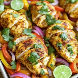 - 4 Hähnchenbrustfilets ohne Haut und Knochen - Gemischtes Gemüse: Paprika und rote Zwiebel - Gewürze und Öle: Olivenöl, Chilipulver, Kreuzkümmel Baked Fajita Chicken ist einfach und lecker. Die Hauptzutaten sind frisch und voller Geschmack. Du benötigst vier saftige Hähnchenbrustfilets. Diese sind die Basis für dein Gericht. Das Gemüse bringt Farbe und Knusprigkeit. Paprika in verschiedenen Farben macht das Essen lebendig. Die rote Zwiebel gibt eine süße Note. Die Gewürze sind der Schlüssel. Olivenöl sorgt für die perfekte Textur. Chilipulver gibt einen leichten Kick. Kreuzkümmel ergänzt die Aromen und macht alles noch besser. Diese Zutaten sind leicht zu finden und machen dein Gericht besonders. - Limettensaft für zusätzliche Frische - Frischer Koriander zum Garnieren - Tortillas oder Beilagen wie Guacamole oder Salsa Um dein Baked Fajita Chicken aufzupeppen, kannst du zusätzliche Zutaten nutzen. Limettensaft fügt Frische hinzu und hebt die Aromen hervor. Frischer Koriander bringt Farbe und Geschmack. Du kannst das Gericht auch mit warmen Tortillas servieren. Guacamole oder Salsa sind perfekte Beilagen. Diese Ergänzungen machen das Essen noch besser und sorgen für Freude bei jedem Bissen. Wenn du mehr über die Zubereitung erfahren möchtest, sieh dir das vollständige Rezept an: Zesty Baked Fajita Chicken . Heize deinen Ofen auf 200°C (400°F) vor. Dies sorgt für eine perfekte Garzeit. In einer kleinen Schüssel mische die Gewürze. Du brauchst Chilipulver, Kreuzkümmel, Paprika, Knoblauchpulver, Zwiebelpulver, Salz und schwarzen Pfeffer. Diese Mischung gibt deinem Hähnchen tollen Geschmack. Trockne die Hähnchenbrustfilets mit Küchenpapier. So bleibt das Hähnchen saftig. Gib etwas Olivenöl auf die Filets. Reibe es gut ein, damit die Gewürze haften. Verteile die Gewürzmischung gleichmäßig auf jedem Filet. Achte darauf, dass alle Seiten gut bedeckt sind. Schneide die Paprika und die rote Zwiebel in Scheiben. Lege das Gemüse rund um das Hähnchen in die Auflaufform. Das Gemüse wird weich und nimmt den Geschmack auf. Presse den Saft von einer Limette über das Hähnchen und das Gemüse. Dies bringt Frische und Geschmack. Decke die Auflaufform mit Aluminiumfolie ab und stelle sie in den Ofen. Backe das Gericht 25 Minuten lang. Danach entferne die Folie und backe es weitere 15-20 Minuten. Das Hähnchen sollte eine Innentemperatur von 74°C (165°F) erreichen. Lass das Gericht einige Minuten ruhen, bevor du es servierst. Garnieren kannst du das Hähnchen mit frischem Koriander für den letzten Schliff. Die ideale Innentemperatur für Hähnchen beträgt 74°C (165°F). Verwenden Sie ein Fleischthermometer, um dies zu überprüfen. Stechen Sie in die dickste Stelle des Hähnchens. So wissen Sie, dass es gut gegart ist. Achten Sie darauf, nicht zu lange zu backen. So bleibt das Hähnchen saftig und zart. Das Gemüse sollte weich, aber nicht matschig sein. Backen Sie die Paprika und die Zwiebel gleichmäßig mit dem Hähnchen. Wenn das Hähnchen fast fertig ist, können Sie das Gemüse etwas länger im Ofen lassen. So wird es perfekt gegart und behält seinen guten Geschmack. Ein häufiger Fehler ist, dass das Hähnchen zu trocken wird. Um dies zu verhindern, decken Sie die Auflaufform während der ersten Backzeit mit Aluminiumfolie ab. Dies hält die Feuchtigkeit im Gericht. Entfernen Sie die Folie erst, wenn das Hähnchen fast fertig ist. Achten Sie darauf, die richtige Menge Gewürze zu verwenden. Zu viel kann den Geschmack überwältigen. Es ist besser, mit weniger zu beginnen und nach Geschmack zu ergänzen. Servieren Sie Baked Fajita Chicken mit warmen Tortillas. Diese sind perfekt, um das Hähnchen und das Gemüse einzuwickeln. Ein guter Dip wie Guacamole oder Salsa passt ebenfalls gut dazu. Für die Präsentation legen Sie das Hähnchen auf eine große Platte. Dekorieren Sie es mit frischem Koriander. Das sieht nicht nur schön aus, sondern bringt auch frischen Geschmack. So wird Ihr Gericht nicht nur lecker, sondern auch appetitlich aussehen. {{image_4}} Für eine vegetarische Version von Baked Fajita Chicken können Sie Tofu oder pflanzliches Protein verwenden. Tofu nimmt die Aromen gut auf. Schneiden Sie ihn in Würfel und marinieren Sie ihn wie das Hähnchen. Eine andere Möglichkeit ist, verschiedene Gemüsearten zu verwenden. Zucchini, Auberginen oder Pilze bringen neue Geschmäcker in das Gericht. Sie können die Gewürze nach Ihrem Geschmack anpassen. Versuchen Sie, regionale Gewürze wie italienische Kräuter oder gar Curry hinzuzufügen. Wenn Sie es süßer mögen, fügen Sie etwas Honig oder braunen Zucker hinzu. Für mehr Schärfe können Sie frische Chilis oder scharfes Paprikapulver verwenden. Neben dem Ofen gibt es auch andere Zubereitungsmethoden. Eine Luftfritteuse kann das Gericht knuspriger machen. Grillen ist eine weitere tolle Option. Der Grill gibt dem Hähnchen ein rauchiges Aroma. Beachten Sie, dass die Garzeit variieren kann, je nachdem, welche Methode Sie wählen. Wie lange bleibt das Baked Fajita Chicken im Kühlschrank? Es hält sich gut bis zu drei Tage. Lagern Sie es in einem luftdichten Behälter. So bleibt das Hähnchen frisch und lecker. Achten Sie darauf, das Gericht abkühlen zu lassen, bevor Sie es einlagern. Möchten Sie Reste einfrieren? Das ist einfach! Folgen Sie diesen Schritten: 1. Lassen Sie das Baked Fajita Chicken vollständig abkühlen. 2. Teilen Sie es in Portionen auf. 3. Wickeln Sie jede Portion in Frischhaltefolie ein. 4. Legen Sie die Portionen in einen Gefrierbeutel. 5. Beschriften Sie den Beutel mit Datum und Inhalt. Um das Gericht aufzutauen, legen Sie es einfach über Nacht in den Kühlschrank. Sie können es dann im Ofen oder in der Mikrowelle wieder erwärmen. Haben Sie Reste? Nutzen Sie sie kreativ! Machen Sie eine Fajita-Bowl mit Reis und Bohnen. Oder fügen Sie die Reste zu einem Salat hinzu. Sie können auch Tacos oder Wraps daraus machen. Indem Sie Reste verwenden, reduzieren Sie Abfall und genießen neue Mahlzeiten. Das Hähnchen sollte in einem vorgeheizten Ofen bei 200°C (400°F) gebacken werden. Die empfohlene Backzeit beträgt 25 Minuten mit Aluminiumfolie. Nach dieser Zeit entfernen Sie die Folie und backen das Hähnchen weitere 15 bis 20 Minuten. Das Hähnchen sollte eine Innentemperatur von 74°C (165°F) erreichen. So bleibt es saftig und zart. Ja, Sie können die Gewürze nach Ihrem Geschmack anpassen. Wenn Sie es schärfer mögen, fügen Sie mehr Chilipulver hinzu. Für einen rauchigen Geschmack können Sie geräucherte Paprika verwenden. Auch frische Kräuter wie Oregano oder Thymian passen gut. Experimentieren Sie mit verschiedenen Gewürzen, um Ihre perfekte Mischung zu finden. Zu Baked Fajita Chicken passen viele Beilagen. Hier sind einige Vorschläge: - Warme Tortillas - Guacamole - Salsa - Reis oder Quinoa - Ein frischer Salat Diese Beilagen ergänzen das Gericht gut und sorgen für ein volleres Essen. Das vollständige Rezept für Zesty Baked Fajita Chicken finden Sie hier. Es enthält alle Schritte und Tipps, um dieses Gericht perfekt zuzubereiten. Baked Fajita Chicken ist einfach zuzubereiten und bietet viele Variationen. Nach dem Backen kommt das saftige Hähnchen zusammen mit buntem Gemüse und tollen Gewürzen auf den Tisch. Du kannst frische Zutaten wie Limettensaft und Koriander hinzufügen und mit Tortillas oder Dips servieren. Vermeide häufige Fehler, um das Beste aus deinem Gericht herauszuholen. Gut gelagert ist es auch für die nächste Mahlzeit geeignet. Nutze die Tipps aus diesem Artikel, um dein Fajita-Erlebnis noch besser zu machen!