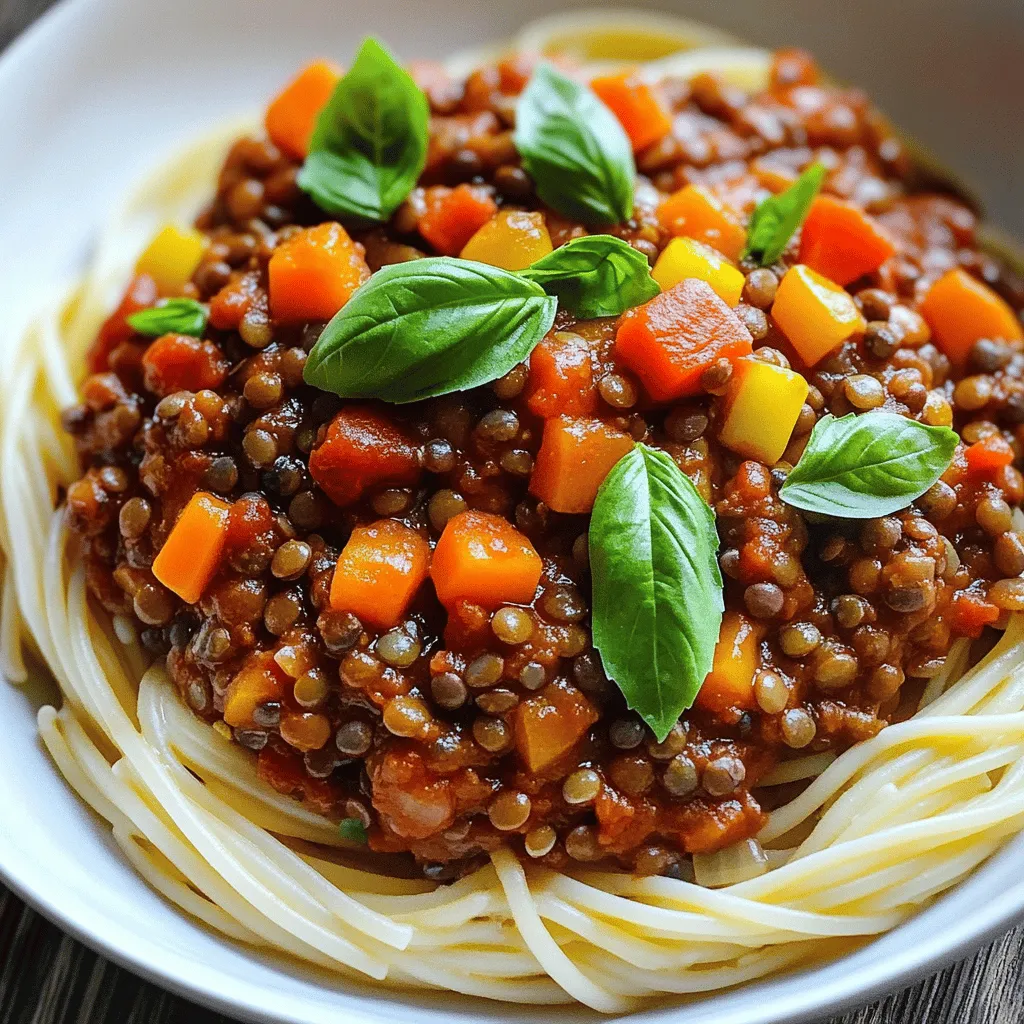 Für eine leckere vegane Linsen-Bolognese braucht man einfache und frische Zutaten. Hier sind die Hauptzutaten: - 1 Tasse grüne oder braune Linsen, gründlich gewaschen und abgetropft - 2 Esslöffel Olivenöl - 1 mittelgroße Zwiebel, fein gehackt - 3 Knoblauchzehen, gehackt - 2 mittelgroße Karotten, gewürfelt - 2 Selleriestangen, gewürfelt - 1 Paprika (nach Wahl), gewürfelt - 1 Dose (400 g) zerdrückte Tomaten - 2 Esslöffel Tomatenmark - 1 Teelöffel getrockneter Oregano - 1 Teelöffel getrocknetes Basilikum - 1/2 Teelöffel rote Pfefferflocken (für eine schärfere Note anpassen) - 500 ml Gemüsebrühe - Salz und Pfeffer nach Geschmack - Frische Basilikumblätter zur Dekoration - Gekochte Pasta Ihrer Wahl (zum Servieren) Diese Zutaten bieten eine perfekte Grundlage für einen herzhaften und nahrhaften Geschmack. Um die Linsen-Bolognese zuzubereiten, benötigen Sie einige wichtige Küchengeräte. Hier ist eine Liste: - Ein mittelgroßer Topf zum Kochen der Linsen - Eine große Pfanne oder ein großer Topf für die Sauce - Ein Schneidebrett und ein scharfes Messer - Ein Holzlöffel zum Rühren - Ein Messbecher und Esslöffel für die genauen Mengen Diese Geräte helfen Ihnen, die Linsen-Bolognese einfach und schnell zuzubereiten. Linsen sind nicht nur lecker, sie sind auch sehr gesund. Sie sind eine großartige Proteinquelle. Linsen enthalten viele Ballaststoffe, die gut für die Verdauung sind. Sie sind reich an Eisen, was gut für die Blutbildung ist. Außerdem haben sie viele Vitamine und Mineralstoffe. Durch die Kombination von Linsen mit frischem Gemüse in dieser Bolognese wird Ihr Gericht nicht nur schmackhaft, sondern auch nahrhaft. Die vegane Linsen-Bolognese bietet Ihnen eine gesunde und schnelle Mahlzeit. Für das vollständige Rezept schauen Sie sich den Full Recipe an. Zuerst waschen Sie die Linsen gründlich. Nutzen Sie eine Tasse grüne oder braune Linsen. Geben Sie die Linsen in einen mittelgroßen Topf mit 750 ml Wasser. Bringen Sie das Wasser zum Kochen. Reduzieren Sie dann die Hitze und lassen Sie die Linsen 20 bis 25 Minuten köcheln, bis sie weich sind. Danach gießen Sie die Linsen ab und stellen Sie sie beiseite. Während die Linsen kochen, bereiten Sie das Gemüse vor. Hacken Sie eine mittelgroße Zwiebel und drei Knoblauchzehen. Würfeln Sie zwei Karotten, zwei Selleriestangen und eine Paprika. Diese frischen Zutaten geben der Bolognese tollen Geschmack. Erhitzen Sie zwei Esslöffel Olivenöl in einer großen Pfanne bei mittlerer Hitze. Fügen Sie die gehackte Zwiebel und den Knoblauch hinzu. Braten Sie sie etwa drei bis vier Minuten an, bis die Zwiebel glasig ist. Geben Sie dann das gewürfelte Gemüse in die Pfanne. Kochen Sie alles fünf bis sieben Minuten, bis das Gemüse weich wird. Jetzt ist es Zeit für die Tomaten! Fügen Sie eine Dose (400 g) zerdrückte Tomaten und zwei Esslöffel Tomatenmark hinzu. Streuen Sie einen Teelöffel getrockneten Oregano und einen Teelöffel getrocknetes Basilikum hinein. Wenn Sie es schärfer mögen, fügen Sie auch 1/2 Teelöffel rote Pfefferflocken hinzu. Vermischen Sie alles gut. Gießen Sie 500 ml Gemüsebrühe und die gekochten Linsen in die Pfanne. Rühren Sie alles gut um und bringen Sie die Mischung zum Köcheln. Lassen Sie die Sauce offen 20 bis 25 Minuten köcheln. Rühren Sie gelegentlich um und würzen Sie nach Geschmack mit Salz und Pfeffer. Während die Sauce kocht, bereiten Sie die Pasta vor. Kochen Sie die Pasta nach den Anweisungen auf der Verpackung. Wenn sie fertig ist, gießen Sie sie ab. Servieren Sie die Linsen-Bolognese-Sauce über die gekochte Pasta. Dekorieren Sie das Gericht mit frischen Basilikumblättern. Ein Spritzer Olivenöl verleiht dem Ganzen den letzten Schliff. Für die vollständige Anleitung schauen Sie sich das Rezept an. Um die Linsen perfekt zu kochen, sind einige Schritte wichtig. Zuerst wähle grüne oder braune Linsen. Sie sind nahrhaft und herzhaft. Wasche die Linsen gründlich, um Schmutz zu entfernen. Koche die Linsen in viel Wasser. Lass sie 20 bis 25 Minuten köcheln. Überprüfe sie regelmäßig. Sie sollten weich, aber nicht matschig sein. Um die Sauce noch besser zu machen, gibt es viele Möglichkeiten. Du kannst frische Kräuter wie Thymian oder Petersilie hinzufügen. Das bringt mehr Geschmack. Auch ein Spritzer Zitronensaft kann die Aromen aufhellen. Magst du es scharf? Füge mehr rote Pfefferflocken hinzu. Für einen rauchigen Geschmack, probiere geräuchertes Paprikapulver. Die Pasta ist ein wichtiger Teil des Gerichts. Koche sie in einem großen Topf mit viel Salzwasser. Achte darauf, die Pasta al dente zu kochen. Das bedeutet, sie sollte bissfest sein. Folge den Anweisungen auf der Verpackung für die richtige Garzeit. Wenn die Pasta fertig ist, gieße sie ab und schwenke sie kurz in Olivenöl. Das verhindert, dass sie klebt. Für das komplette Rezept schaue dir die [Full Recipe] an. {{image_4}} Du kannst die Bolognese ganz einfach anpassen. Füge Gemüse hinzu, das du magst. Zucchini, Pilze oder Spinat passen gut. Du kannst auch Auberginen oder Kürbis verwenden. Diese Gemüsesorten bringen neue Aromen. Sie machen die Sauce noch gesünder und bunter. Experimentiere mit verschiedenen Kombinationen. So wird jede Mahlzeit einzigartig. Die Gewürze können einen großen Unterschied machen. Oregano und Basilikum sind klassisch, aber du kannst mehr ausprobieren. Füge Thymian oder Rosmarin hinzu für einen anderen Geschmack. Auch frische Kräuter sind toll. Ein Spritzer Zitronensaft macht die Sauce frisch und lebendig. Wenn du es scharf magst, probiere etwas Chili oder Cayennepfeffer. Diese kleinen Änderungen bringen viel Freude. Wenn du eine glutenfreie Diät hast, gibt es viele tolle Optionen. Du kannst spezielle glutenfreie Pasta verwenden. Diese gibt es aus Reis, Mais oder Linsen. Sie haben verschiedene Texturen und Geschmäcker. Du kannst auch Zucchini-Nudeln verwenden, um Kalorien zu sparen. Sie sind gesund und lecker. So bleibt dein Gericht leicht und nahrhaft. Schau dir die [Full Recipe] an, um alle Schritte zu sehen und mehr Ideen zu bekommen. Um die Reste der veganen Linsen-Bolognese gut zu lagern, benötigst du einen luftdichten Behälter. Lass die Bolognese zuerst auf Raumtemperatur abkühlen. Fülle sie dann in den Behälter und verschließe ihn gut. So bleibt die Bolognese frisch und lecker. Im Kühlschrank hält sie sich bis zu vier Tage. Du kannst die Reste der Linsen-Bolognese auf verschiedene Arten wiederverwenden. Hier sind einige Ideen: - Pasta-Salat: Mische die Bolognese mit gekochten Nudeln und frischem Gemüse. - Wraps: Fülle Tortillas mit Bolognese und etwas Salat. - Pizza-Topping: Verwende die Bolognese als Sauce für deine Pizza. Diese Optionen sind schnell und einfach. So hast du immer ein leckeres Gericht zur Hand. Wenn du mehr Reste hast, kannst du die Bolognese einfrieren. Verwende einen gefriersicheren Behälter. Teile die Bolognese in Portionen auf, um sie später einfach zu nutzen. Sie bleibt bis zu drei Monate im Gefrierfach. Wenn du bereit bist zu essen, taue die Bolognese im Kühlschrank auf oder erwärme sie direkt auf dem Herd. So hast du immer eine schnelle und gesunde Mahlzeit bereit. Die Zubereitung der veganen Linsen-Bolognese dauert etwa 50 Minuten. Du benötigst 15 Minuten für die Vorbereitung. Die Kochzeit beträgt 35 Minuten. Es ist eine einfache und leckere Mahlzeit. Ja, du kannst weitere Proteinquellen hinzufügen. Tofu oder Seitan passen gut zur Linsen-Bolognese. Auch Kichererbsen sind eine tolle Wahl. Diese Zutaten machen das Gericht nahrhafter und noch schmackhafter. Dieses Rezept ist gut anpassbar für Kinder. Du kannst die Gewürze reduzieren, um es milder zu machen. Auch das Gemüse kannst du nach den Vorlieben deiner Kinder wählen. So wird das Essen für die ganze Familie lecker und gesund. Für das vollständige Rezept, schau dir [Full Recipe] an! Zusammenfassend haben wir die Zutaten und Schritte für eine vegane Linsen-Bolognese betrachtet. Die Nährstoffe in Linsen fördern die Gesundheit. Ich habe Tipps gegeben, um das Kochvergnügen zu steigern und Variationen zu erkunden. Vergiss nicht, Reste richtig zu lagern und anzupassen. Diese einfache und leckere Bolognese wird jedem schmecken. Probiere es aus und genieße dein Gericht!