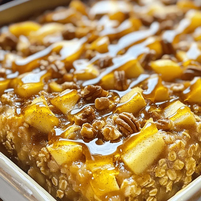 Um einen köstlichen gewürzten Apfel-Walnuss-Haferauflauf zu machen, brauchst du folgende Zutaten: - 2 Tassen zarte Haferflocken - 2 Tassen Mandelmilch (oder eine Milch deiner Wahl) - 2 mittelgroße Äpfel, geschält, entkernt und gewürfelt - 1/2 Tasse Walnüsse, grob gehackt - 1/2 Tasse Ahornsirup (oder Honig) - 1 Teelöffel Zimt - 1/2 Teelöffel Muskatnuss - 1 Teelöffel Vanilleextrakt - 1/4 Teelöffel Salz - 1 Teelöffel Backpulver - 1/4 Tasse Rosinen oder getrocknete Cranberries (optional) - Zusätzliche Walnüsse zum Garnieren (optional) Du kannst viele Zutaten nach deinem Geschmack ändern. Statt Walnüsse kannst du Mandeln oder Pekannüsse verwenden. Wenn du keine Äpfel hast, probiere Birnen oder Pflaumen. Für eine süßere Note kannst du mehr Ahornsirup oder Honig hinzufügen. Du magst es fruchtiger? Füge mehr Rosinen oder Cranberries hinzu. Diese Variationen machen das Rezept spannend und neu. Achte auf frische Zutaten. Wähle Äpfel, die knackig und süß sind. Die Haferflocken sollten zart und ohne Zusatzstoffe sein. Verwende hochwertige Nüsse, um einen schönen Crunch zu garantieren. Bio-Milch ist eine gute Wahl für einen reinen Geschmack. Je besser die Zutaten, desto besser wird dein Haferauflauf. Für das beste Ergebnis folge dem Full Recipe und genieße die Aromen. Heize deinen Ofen auf 175 °C (350 °F) vor. Nimm eine Auflaufform von 23x23 cm (9x9 Zoll) und fette sie gut ein. Das hilft, das Ankleben zu verhindern. Du kannst Butter oder Öl verwenden. Dies ist der erste Schritt, um ein perfektes Ergebnis zu erzielen. Nimm eine große Schüssel und gib die Zutaten hinein. Du brauchst: - 2 Tassen zarte Haferflocken - 2 Tassen Mandelmilch (oder eine Milch deiner Wahl) - 2 mittelgroße Äpfel, geschält, entkernt und gewürfelt - 1/2 Tasse Walnüsse, grob gehackt - 1/2 Tasse Ahornsirup (oder Honig) - 1 Teelöffel Zimt - 1/2 Teelöffel Muskatnuss - 1 Teelöffel Vanilleextrakt - 1/4 Teelöffel Salz - 1 Teelöffel Backpulver - 1/4 Tasse Rosinen oder getrocknete Cranberries (optional) Mische alles gut durch. Lass die Mischung dann etwa 10 Minuten ruhen. So können die Haferflocken die Flüssigkeit aufnehmen. Wenn du Rosinen oder Cranberries möchtest, füge sie jetzt hinzu. Gieße die Mischung in die vorbereitete Auflaufform. Streiche die Oberfläche gleichmäßig glatt. Wenn gewünscht, streue einige Walnüsse obenauf. Backe das Ganze für 30-35 Minuten. Die Oberfläche sollte goldbraun sein und der Haferauflauf fest wirken. Lass ihn leicht abkühlen, bevor du ihn in Stücke schneidest. Serviere ihn warm, pur oder mit einem Schuss Ahornsirup oder Joghurt. So wird dein Spiced Apple Walnut Oatmeal Bake richtig lecker. Für das vollständige Rezept schau dir den [Full Recipe] an. Um deinen Spiced Apple Walnut Oatmeal Bake perfekt zu machen, ist die Backtemperatur wichtig. Ein vorgeheizter Ofen bei 175 °C hilft, gleichmäßig zu backen. Verwende eine quadratische Auflaufform, um die Hitze besser zu verteilen. Wenn du das Gericht gleichmäßig backen willst, stelle sicher, dass die Mischung gut verteilt ist. So wird jede Portion goldbraun und köstlich. Du kannst die Zutaten nach deinem Geschmack ändern. Zum Beispiel, ersetze Walnüsse durch Pekannüsse oder Mandeln. Möchtest du mehr Süße? Füge zusätzliche Rosinen oder Cranberries hinzu. Wenn du eine andere Milch probieren möchtest, kannst du Kokosmilch oder Sojamilch verwenden. Nutze deine Kreativität, um neue Geschmäcker zu entdecken. Serviere deinen Haferauflauf warm. Er passt gut zu einem Klecks Joghurt oder einem Schuss Ahornsirup. Du kannst auch frische Früchte wie Beeren oder Bananen dazugeben. Für einen extra Crunch sind zusätzliche Walnüsse oben drauf ideal. Experimentiere mit verschiedenen Beilagen, um dein Frühstück oder Dessert zu bereichern. Alle diese Tipps machen dein Gericht noch leckerer und interessanter. Für die vollständige Anleitung, schau dir das [Full Recipe] an. {{image_4}} Du kannst mit verschiedenen Früchten und Nüssen spielen. Statt Äpfel könntest du Birnen oder Pflaumen verwenden. Für die Nüsse sind Mandeln oder Haselnüsse eine tolle Wahl. Diese Variationen bringen neue Geschmäcker in dein Gericht. Wenn du eine spezielle Diät hast, gibt es Anpassungen. Für Veganer kannst du pflanzliche Milch und Ahornsirup nutzen. Bei Nussallergien kannst du die Walnüsse einfach weglassen und Sonnenblumenkerne nehmen. Glutenfreie Haferflocken sind auch eine gute Wahl für glutenfreie Ernährung. Das Topping kann den Haferauflauf aufpeppen. Probiere frische Früchte wie Beeren oder Bananen. Ein Klecks Joghurt oder ein Hauch von Erdnussbutter macht es cremig und lecker. Zimt oder Honig als Topping gibt eine süße Note. Du kannst auch Schokoladenstückchen für einen besonderen Genuss verwenden. Für das vollständige Rezept, schau dir den Full Recipe an. Um den Spiced Apple Walnut Oatmeal Bake frisch zu halten, lasse ihn zuerst abkühlen. Decke dann die Auflaufform mit Frischhaltefolie oder einem Deckel ab. Du kannst den Haferauflauf bis zu fünf Tage im Kühlschrank aufbewahren. Achte darauf, dass er gut abgedeckt ist, damit er nicht austrocknet. Wenn du den Auflauf länger aufbewahren möchtest, friere ihn ein. Schneide den Haferauflauf in Portionen und lege sie in gefriergeeignete Behälter. Du kannst auch Folie verwenden, um die Portionen gut zu verpacken. So bleibt der Geschmack und die Textur erhalten. Der gefrorene Haferauflauf hält sich bis zu drei Monate im Gefrierfach. Um die Reste aufzuwärmen, nimm die gewünschte Portion aus dem Kühlschrank oder Gefrierfach. Wenn du ihn gefroren aufwärmst, lasse ihn zuerst im Kühlschrank über Nacht auftauen. Erhitze den Haferauflauf dann in der Mikrowelle oder im Ofen bei 175 °C (350 °F) bis er warm ist. Füge bei Bedarf einen Schuss Mandelmilch hinzu, um die Konsistenz zu verbessern. So schmeckt der Auflauf fast wie frisch gebacken! Der Haferauflauf hält sich im Kühlschrank etwa 4 bis 5 Tage. Achte darauf, ihn in einem luftdichten Behälter zu lagern. So bleibt er frisch und lecker. Wenn du ihn länger aufbewahren möchtest, friere ihn ein. Ja, du kannst die Zutaten anpassen. Probiere verschiedene Früchte wie Birnen oder Beeren. Statt Walnüsse kannst du Mandeln oder Pecannüsse verwenden. Auch der Süßstoff ist flexibel. Verwende Honig, Agavendicksaft oder sogar braunen Zucker. Ja, dieser Haferauflauf kann glutenfrei sein. Achte darauf, glutenfreie Haferflocken zu verwenden. Viele Marken bieten jetzt glutenfreie Optionen an. So kannst du sicher sein, dass dein Gericht für alle geeignet ist. Der Blogbeitrag gibt dir alle Informationen, die du für einen leckeren Haferauflauf brauchst. Wir haben die Zutaten, Zubereitung und Lagerung behandelt. Du lernst auch, wie du das Rezept anpassen kannst. Achte auf die Qualität der Zutaten und probiere verschiedene Variationen aus. Jetzt bist du bereit, einen tollen Haferauflauf zu machen. Viel Spaß beim Backen und Genießen!