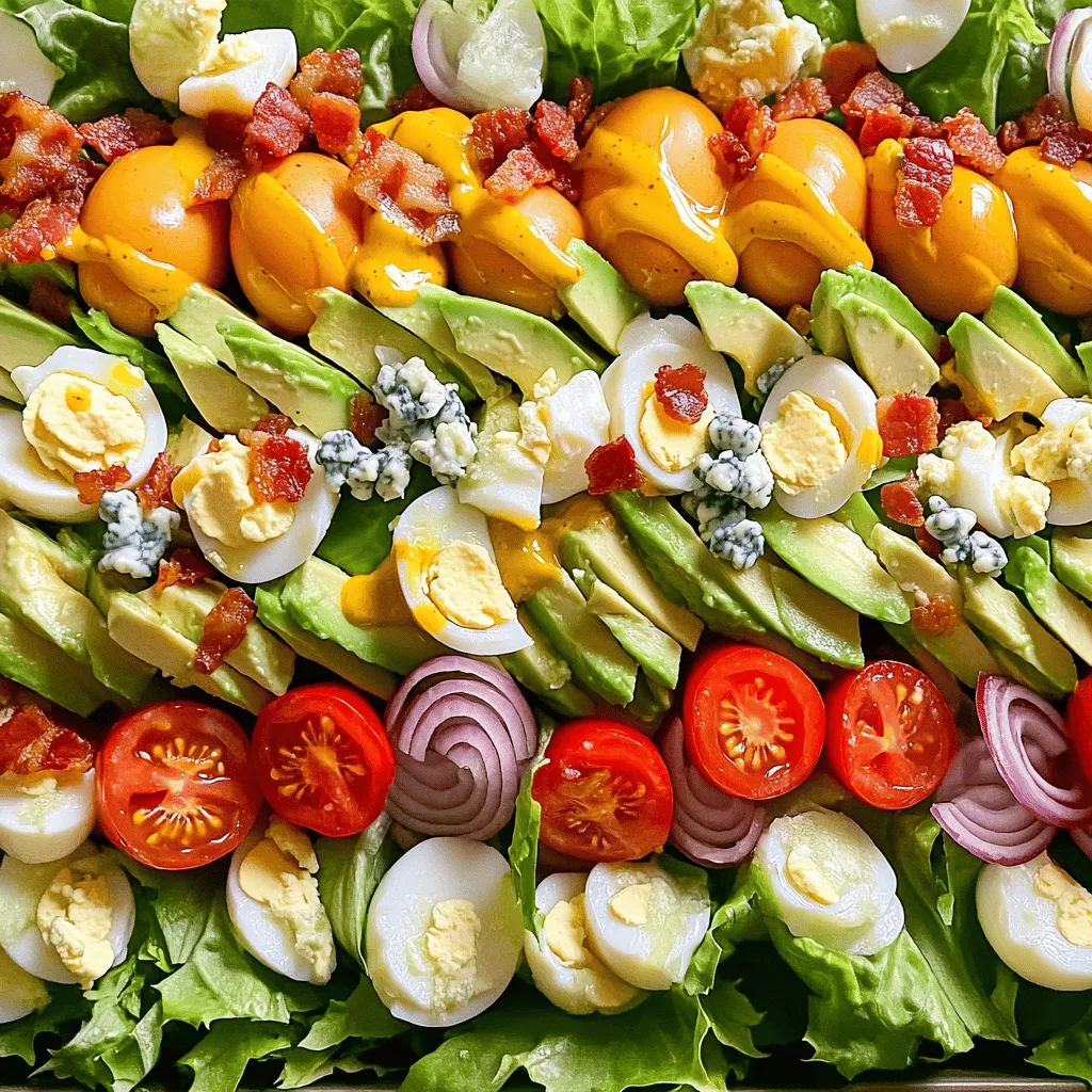 Für einen köstlichen Cobb Salad brauchen Sie: - 2 Tassen Romanasalat, grob gehackt - 1 Tasse gekochtes Hähnchenbrustfilet, gewürfelt oder zerrupft - 2 hartgekochte Eier, grob gehackt - 1 Avocado, in Scheiben geschnitten - 1 Tasse Kirschtomaten, halbiert - 1/2 Tasse zerbröckelter Blauschimmelkäse - 1/2 Tasse gebratene Speckstücke (optional) - 1/4 Tasse rote Zwiebel, dünn geschnitten - 1/4 Tasse Olivenöl - 2 Esslöffel Rotweinessig (oder Zitronensaft) - 1 Teelöffel Dijon-Senf - Salz und Pfeffer nach Geschmack Frische Zutaten sind der Schlüssel für einen tollen Cobb Salad. Der Romanasalat gibt einen knackigen Biss. Die Avocado bringt Cremigkeit. Kirschtomaten fügen eine süße Note hinzu. Verwenden Sie frische Eier für den besten Geschmack. Achten Sie darauf, dass der Blauschimmelkäse frisch ist, um das Aroma zu stärken. Alle Zutaten sollten frisch und von guter Qualität sein. So wird Ihr Salat lebendig und lecker. Haben Sie spezielle Ernährungsbedürfnisse? Kein Problem! Für eine vegetarische Version können Sie das Hähnchen durch Kichererbsen ersetzen. Veganer können den Blauschimmelkäse durch einen Nusskäse ersetzen. Sie können auch zusätzliche Gemüse wie Paprika oder Gurken hinzufügen. Wenn Sie glutenfrei essen, sind alle genannten Zutaten sicher. Experimentieren Sie und finden Sie Ihre beste Kombination! Um das Dressing zu machen, nimm eine große Schüssel. Füge das Olivenöl, den Rotweinessig oder Zitronensaft, den Dijon-Senf, Salz und Pfeffer hinzu. Verquirle alles gut mit einem Schneebesen. Achte darauf, dass es schön cremig wird. Das Dressing ist wichtig. Es bringt die Aromen zusammen. Nimm die große Schüssel mit dem Romanasalat. Verteile den grob gehackten Salat gleichmäßig auf einem großen Teller. Dies ist die Basis deines Salats. Du willst einen schönen, grünen Hintergrund für die anderen Zutaten. Jetzt kommt der spaßige Teil! Beginne mit dem gewürfelten Hähnchen. Lege es in einer Reihe auf den Salat. Dann füge die grob gehackten Eier hinzu. Danach kommen die Avocadoscheiben. Platziere die halbierten Kirschtomaten daneben. Streue den zerbröckelten Blauschimmelkäse darüber. Wenn du Speck verwendest, lege ihn auch dazu. Zum Schluss kommen die dünn geschnittenen roten Zwiebeln. Überlege dir, wie du alles anrichten möchtest. Es soll schön aussehen! Füge das Dressing gleichmäßig über den Salat hinzu oder serviere es separat, damit jeder nach Belieben nachsattieren kann. Umhülle die Zutaten vorsichtig, um alles gleichmäßig zu vermengen, oder lasse es unberührt für eine beeindruckende Präsentation. Wenn du magst, serviere den Salat auf einer großen, flachen Platte. Das zeigt die bunten Schichten. Du kannst frische Kräuter wie Petersilie oder Schnittlauch hinzufügen. Das gibt Farbe und auch Geschmack. Für das vollständige Rezept, schaue dir die [Full Recipe] an. Um den besten Cobb Salad zu machen, achte auf die Frische der Zutaten. Frischer Romanasalat ist ein Muss. Ich empfehle, den Salat erst kurz vor dem Servieren zu schneiden. So bleibt er knackig. Das Dressing ist wichtig. Mische das Olivenöl und den Essig gut. So schmeckt alles gleichmäßig. Gieße das Dressing erst kurz vor dem Essen über den Salat. Das hält alles frisch und lecker. Du kannst den Cobb Salad leicht anpassen. Füge zum Beispiel geröstete Nüsse hinzu. Mandeln oder Walnüsse geben einen tollen Crunch. Für mehr Farbe kannst du Paprika oder Radieschen verwenden. Diese Zutaten machen den Salat lebendiger. Wenn du es würziger magst, füge Jalapeños hinzu. Wenn du Salat übrig hast, lagere ihn richtig. Bewahre ihn in einem luftdichten Behälter im Kühlschrank auf. So bleibt er frisch für ein bis zwei Tage. Achte darauf, das Dressing separat aufzubewahren. Wenn du alles zusammen lagerst, wird der Salat matschig. Recycle die Reste in einem Wrap oder Sandwich. Das ist eine leckere Möglichkeit, den Salat zu genießen. Für das vollständige Rezept schau dir die Anleitung an. {{image_4}} Wenn Sie den Cobb Salad ohne Fleisch genießen möchten, gibt es viele leckere Alternativen. Sie können die Hähnchenbrust leicht durch Tofu ersetzen. Tofu hat eine tolle Textur und nimmt die Aromen gut auf. Für eine cremige Note verwenden Sie Avocado. Sie können auch Kichererbsen hinzufügen, um den Proteingehalt zu steigern. Es ist einfach, die Proteinquelle zu ändern. Garnelen sind eine großartige Option, wenn Sie etwas Meerestier möchten. Braten Sie sie kurz an, um einen tollen Geschmack zu erzielen. Tofu ist eine hervorrag pflanzliche Wahl. Marinieren Sie ihn vor dem Anbraten, um extra Geschmack zu bekommen. Sie können auch Hähnchen, Putenbrust oder sogar hartgekochte Eier verwenden. Das Dressing kann den Salat wirklich aufpeppen. Neben dem klassischen Olivenöl und Essig können Sie auch Joghurt-Dressings versuchen. Eine Mischung aus griechischem Joghurt, Zitrone und Gewürzen verleiht einen frischen Kick. Ein cremiges Avocado-Dressing ist ebenfalls toll. Es macht den Salat noch reichhaltiger und geschmackvoller. Für mehr über die Zubereitung und die Vielfalt des Cobb Salats, schauen Sie sich das Full Recipe an. Wenn du Reste von deinem Cobb Salad hast, bewahre sie in einem luftdichten Behälter auf. So bleiben die Zutaten frisch und knackig. Du kannst den Salat auch in verschiedenen Schalen lagern. Halte das Dressing separat, um den Salat nicht matschig zu machen. Wenn du den Salat innerhalb von zwei Tagen isst, bleibt er am besten. Die Haltbarkeit der Zutaten variiert. Romanasalat bleibt etwa 3 bis 5 Tage frisch im Kühlschrank. Gekochtes Hähnchen hält sich 3 bis 4 Tage. Hartgekochte Eier sind bis zu einer Woche haltbar. Avocados sollten am besten frisch verwendet werden, da sie schnell braun werden. Blauschimmelkäse und Speck können 1 bis 2 Wochen halten, wenn sie gut verpackt sind. Um matschigen Salat zu vermeiden, achte darauf, die Zutaten gut zu trocknen. Wasche den Romanasalat und lasse ihn abtropfen oder benutze eine Salatschleuder. Lagere die Zutaten getrennt, bis du bereit bist, zu essen. Füge das Dressing erst kurz vor dem Servieren hinzu. Diese Tipps helfen dir, deinen Cobb Salad frisch und knackig zu halten. Ja, du kannst den Cobb Salad im Voraus zubereiten. Am besten bereitest du die Zutaten vor. Achte darauf, den Salat nicht zusammenzustellen. Halte das Dressing separat. So bleibt der Salat frisch und knackig. Wenn du alles bereit hast, kannst du es einfach zusammenstellen, wenn du es essen möchtest. Das spart Zeit und macht das Essen einfach. Meal Prepping ist eine tolle Idee! Du kannst die Zutaten in kleinen Behältern aufteilen. Verwende für jeden Behälter eine Portion Romanasalat. Füge dann die anderen Zutaten hinzu. Halte das Dressing in einem kleinen Behälter. So bleibt alles frisch. Du kannst auch andere Gemüse oder Proteine hinzufügen. Das macht den Salat abwechslungsreich und spannend. Cobb Salad passt gut zu vielen Beilagen. Hier sind einige Ideen: - Knuspriges Brot oder Brötchen - Eine leichte Suppe, wie Tomatensuppe - Gegrilltes Gemüse für mehr Farbe - Ein frischer Obstsalat für die Süße - Ein einfaches Dessert, wie Joghurt mit Honig Diese Beilagen ergänzen den Salat perfekt. Sie bieten Abwechslung und machen das Essen noch erfreulicher. Wir haben heute alles über den Cobb Salad betrachtet. Du kennst jetzt die besten Zutaten für tollen Geschmack und wie man sie richtig zubereitet. Die Schritt-für-Schritt-Anleitung hilft dir, den Salat schön anzurichten. Denk daran, dass Variationen und Tipps wie Lagerung wichtig sind, um das Beste aus deinem Salat herauszuholen. Experimentiere mit verschiedenen Zutaten und Dressings. So bleibt der Salat frisch und lecker. Viel Spaß beim Ausprobieren!