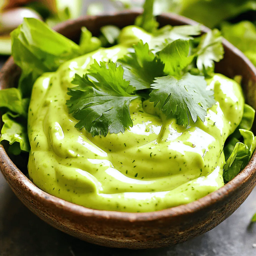 - 1 reife Avocado - 1 Tasse frische Korianderblätter, grob gehackt - 2 Esslöffel griechischer Joghurt Für dieses Dressing sind die Hauptzutaten sehr wichtig. Die Avocado macht das Dressing cremig und gesund. Koriander bringt frische Aromen. Griechischer Joghurt gibt dem Dressing eine tolle Konsistenz und einen leichten Geschmack. Diese Zutaten sind einfach zu finden und machen das Dressing besonders lecker. - 2 Esslöffel Limettensaft - 1 Knoblauchzehe, fein gehackt - 1/4 Teelöffel gemahlener Kreuzkümmel Limettensaft sorgt für einen frischen, sauren Kick. Knoblauch fügt einen kräftigen Geschmack hinzu. Kreuzkümmel bringt eine warme Note ins Dressing. Diese Gewürze helfen, die Aromen gut zu vermischen und machen das Dressing noch interessanter. - Salz und Pfeffer nach Geschmack - 2-3 Esslöffel Wasser (nach Bedarf für die Konsistenz) Du kannst das Dressing nach deinem Geschmack anpassen. Füge Salz und Pfeffer hinzu, um die Aromen zu betonen. Wenn das Dressing zu dick ist, verwende Wasser, um die richtige Konsistenz zu erreichen. So wird es perfekt für Salate oder als Dip. Um das Dressing zu machen, folge dem Vollständigen Rezept. - Halbiere die Avocado und entferne den Kern. - Das Fruchtfleisch in den Mixer geben. Zuerst nimmst du die Avocado und schneidest sie in der Mitte durch. Achte darauf, dass du den Kern gut entfernst. Verwende einen Löffel, um das grüne Fruchtfleisch herauszuschöpfen. Das Fruchtfleisch ist der Hauptbestandteil für unser Dressing. Lege es sofort in den Mixer. Frische Avocados geben dem Dressing eine tolle Cremigkeit. - Hinzufügen der Korianderblätter, Joghurt und Limettensaft. - Knoblauch und Kreuzkümmel hinzufügen. Jetzt ist es Zeit, die anderen Zutaten hinzuzufügen. Gib die grob gehackten Korianderblätter dazu. Der Koriander bringt einen frischen Geschmack. Füge dann den griechischen Joghurt für die Cremigkeit und den Limettensaft für die Frische hinzu. Der Knoblauch gibt dem Dressing einen schönen Kick. Schließlich streue den Kreuzkümmel hinein, um dem Geschmack mehr Tiefe zu verleihen. - Mixen bis zur gewünschten Konsistenz. - Nach Belieben Würzen und anpassen. Jetzt kommt der spaßige Teil! Püriere alles, bis es ganz glatt ist. Wenn das Dressing zu dick ist, gib nach und nach Wasser hinzu. Mische weiter, bis du die perfekte Konsistenz erreicht hast. Probiere das Dressing und passe es an. Füge mehr Salz oder Pfeffer hinzu, je nach deinem Geschmack. Wenn du mehr Frische möchtest, kannst du noch etwas Limettensaft hinzufügen. Das ist deine Schritt-für-Schritt-Anleitung für cremiges Avocado-Koriander-Dressing. Du kannst das Rezept in der Vollständigen Anleitung nachlesen. Wenn dein Dressing zu dick ist, füge einfach Wasser hinzu. Beginne mit einem Esslöffel. Püriere die Mischung erneut und schaue, ob die Textur passt. Manchmal mag ich auch die Idee, andere Flüssigkeiten zu verwenden. Du kannst Limettensaft oder Gemüsebrühe probieren. Diese geben dem Dressing mehr Geschmack und eine tolle Konsistenz. Die Lagerung ist wichtig für die Frische. Bewahre das Dressing in einem luftdichten Behälter im Kühlschrank auf. So bleibt es länger gut. Idealerweise hält es sich bis zu einer Woche. Wenn du das Dressing länger aufbewahren willst, denke daran, die Zutaten frisch zu halten. Vermeide, das Dressing mit schmutzigen Löffeln zu berühren. So bleibt es frisch und schmackhaft. Zusätzlich kannst du die Haltbarkeit verlängern. Wenn du das Dressing machst, füge etwas mehr Limettensaft hinzu. Dies hilft, das Dressing frisch zu halten und es vor dem Verderben zu schützen. {{image_4}} Wenn du eine vegane Version machen möchtest, kannst du den griechischen Joghurt leicht ersetzen. Nimm einfach ungesüßten Sojajoghurt oder Cashewcreme. Beide geben dir eine cremige Textur, die deinem Dressing hilft. Du kannst auch Avocadoöl anstelle von Joghurt verwenden, um einen reichen Geschmack zu erzielen. Diese pflanzlichen Zutaten sind lecker und gesund. Wenn du deinem Dressing mehr Kick geben möchtest, füge ein paar Jalapeños hinzu. Das gibt deinem Dressing eine schöne Schärfe. Du kannst auch etwas Limetten- oder Zitronenschale reiben und hinzufügen. Das bringt mehr Frische und macht das Dressing noch spannender. Experimentiere mit diesen Optionen, um deinen Geschmack zu treffen! Dieses Dressing ist nicht nur für Salate. Nutze es als Dip für frisches Gemüse. Karotten, Sellerie und Paprika passen perfekt. Du kannst es auch über gegrilltes Gemüse träufeln oder es zu Tacos servieren. Die Möglichkeiten sind unendlich! Kombiniere das Dressing mit anderen Salaten und Gerichten für einen tollen Geschmack. Du wirst sehen, es passt überall gut hin! Um dein cremiges Avocado-Koriander-Dressing gut aufzubewahren, solltest du es in einem luftdichten Behälter im Kühlschrank lagern. So bleibt es frisch und lecker. Du kannst es bis zu fünf Tage lang verwenden. Wenn du das Dressing länger aufbewahren möchtest, achte darauf, es gut zu verschließen. So bleibt der Geschmack voll erhalten. Wenn du das Dressing einfrieren möchtest, ist das möglich. Fülle es einfach in einen gefrierfesten Behälter. Lass etwas Platz, damit es sich ausdehnen kann. Zum Auftauen lege es über Nacht in den Kühlschrank. Die Qualität kann nach dem Auftauen etwas variieren. Es kann dicker werden, also püriere es erneut mit etwas Wasser für die richtige Konsistenz. Das Dressing hält sich gut bis zu einer Woche im Kühlschrank. Bewahre es in einem luftdichten Behälter auf. Überprüfe es vor der Nutzung. Wenn es einen schlechten Geruch hat oder die Farbe sich verändert, schmeiß es weg. Frische Zutaten sind wichtig für den Geschmack. Ja, du kannst das Dressing im Voraus zubereiten. Das spart Zeit und macht das Kochen einfacher. Wenn du es vorbereitest, wird der Geschmack intensiver. Du kannst es am Vortag zubereiten und im Kühlschrank lagern. Das Dressing passt zu vielen Gerichten. Probiere es auf frischen Salaten, gegrilltem Gemüse oder Tacos. Es ist auch lecker als Dip für Gemüse oder nach dem Grillen. Du kannst es sogar über Burritos oder Sandwiches träufeln. Für das vollständige Rezept, schau dir die Anleitung an. Dort findest du die genauen Schritte zur Zubereitung des cremigen Avocado-Koriander-Dressings. Das cremige Avocado-Koriander-Dressing ist einfach und lecker. Wir haben die Hauptzutaten wie Avocado, Koriander und Joghurt besprochen. Dann haben wir die Gewürze und Anpassungen behandelt. Ich habe dir Tipps gegeben, wie du das Dressing lagern und sogar einfrieren kannst. Nutze es als Dip oder zu deinem Salat. Mit ein wenig Kreativität kannst du viele Variationen ausprobieren. Probiere es aus und genieße die frischen Aromen in deinen Gerichten!