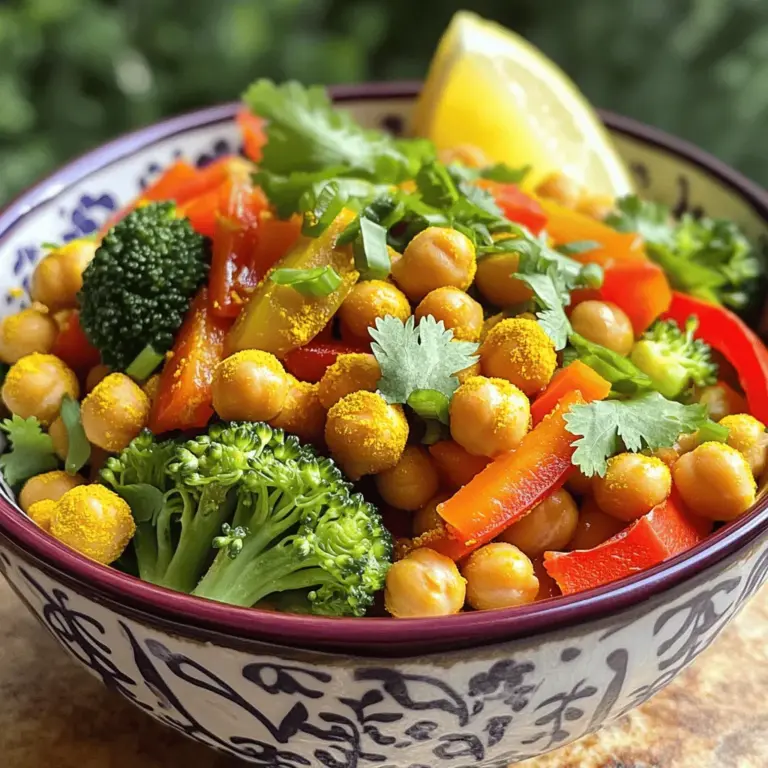 Für die Zubereitung des Crispy Lemon Turmeric Chickpea Stir-Fry benötigst du folgende Hauptzutaten: - 1 Dose (450 g) Kichererbsen, abgetropft und abgespült - 1 Esslöffel Olivenöl - 1 Zitrone, abgerieben und ausgepresst - 1 rote Paprika, in Streifen geschnitten - 1 Tasse Brokkoliröschen - 1 Karotte, in feine Streifen geschnitten - 2 Frühlingszwiebeln, in Ringe geschnitten Diese Zutaten sind einfach zu finden und machen das Gericht frisch und lecker. Kichererbsen sind eine großartige Proteinquelle und geben dem Gericht eine tolle Textur. Um den vollen Geschmack zu entfalten, verwendest du diese Gewürze und Kräuter: - 1 Teelöffel Kurkumapulver - 1 Teelöffel Paprikapulver - 1 Teelöffel Knoblauchpulver - Salz und Pfeffer nach Geschmack Kurkuma bringt eine schöne Farbe und viele gesunde Vorteile mit sich. Paprika und Knoblauchpulver geben dem Gericht eine aromatische Note. Um das Gericht noch ansprechender zu gestalten, kannst du folgende Garnituren hinzufügen: - Frischer Koriander zur Garnitur - Ein Zitronenschnitz an der Seite Diese Garnituren verleihen dem Gericht einen frischen Geschmack und eine schöne Optik. Sie sind einfach, aber sehr wirkungsvoll. Du findest das vollständige Rezept und die Anweisungen für dieses köstliche Gericht hier: [Full Recipe]. Zuerst müssen wir alle Zutaten bereitstellen. Das macht den Kochprozess einfacher. Hier sind die Zutaten, die Sie brauchen: - 1 Dose (450 g) Kichererbsen, abgetropft und abgespült - 1 Esslöffel Olivenöl - 1 Teelöffel Kurkumapulver - 1 Teelöffel Paprikapulver - 1 Teelöffel Knoblauchpulver - 1 Zitrone, abgerieben und ausgepresst - 1 rote Paprika, in Streifen geschnitten - 1 Tasse Brokkoliröschen - 1 Karotte, in feine Streifen geschnitten - 2 Frühlingszwiebeln, in Ringe geschnitten - Salz und Pfeffer nach Geschmack - Frischer Koriander zur Garnitur Stellen Sie sicher, dass alles gewaschen und vorbereitet ist. So sparen Sie Zeit beim Kochen. Heizen Sie eine große Pfanne auf mittlerer bis hoher Hitze. Geben Sie das Olivenöl hinein und warten Sie, bis es heiß ist. Fügen Sie dann die Kichererbsen hinzu. Streuen Sie die Gewürze wie Kurkumapulver, Paprikapulver, Knoblauchpulver, Salz und Pfeffer gleichmäßig darüber. Rühren Sie gut um, damit jede Kichererbse bedeckt ist. Braten Sie die Kichererbsen 5-7 Minuten lang an. Sie sollen knusprig und goldbraun werden. Das gibt einen tollen Geschmack. Jetzt ist es Zeit, das Gemüse hinzuzufügen. Geben Sie die geschnittene rote Paprika, Brokkoliröschen und die julienned Karotte in die Pfanne. Braten Sie alles weitere 5-7 Minuten, bis das Gemüse zart, aber noch knackig ist. So bleibt die Frische erhalten. Drücken Sie den Zitronensaft über das Pfannengericht. Fügen Sie auch den Zitronenabrieb hinzu. Mischen Sie alles gut durch. Die Zitrone bringt Frische und einen tollen Geschmack. Nehmen Sie die Pfanne vom Herd und garnieren Sie das Gericht mit Frühlingszwiebeln und frischem Koriander. Für das komplette Rezept schauen Sie sich die [Full Recipe] an. Die Wahl der Pfanne ist wichtig für den Erfolg. Eine große, schwere Pfanne verteilt die Hitze gut. So werden die Kichererbsen gleichmäßig knusprig. Eine beschichtete Pfanne kann auch helfen, die Kichererbsen nicht anzuhaften. Ich empfehle eine gusseiserne oder Edelstahlpfanne. Mit der richtigen Pfanne gelingt dir das Gericht besser. Die Garzeiten sind entscheidend für die perfekte Textur. Brate die Kichererbsen etwa 5-7 Minuten an. Rühre sie dabei immer wieder um. So werden sie gleichmäßig goldbraun. Füge dann das Gemüse hinzu und brate es für 5-7 Minuten weiter. Es soll zart, aber knackig bleiben. Diese Zeiten sorgen für das beste Ergebnis. Du kannst die Aromen nach deinem Geschmack anpassen. Füge mehr Zitronensaft hinzu, wenn du es fruchtiger magst. Auch etwas Chili-Pulver kann Schärfe bringen. Probiere frische Kräuter wie Petersilie oder Basilikum. Diese geben dem Gericht eine neue Note. Experimentiere mit den Gewürzen. So machst du das Gericht einzigartig. Für das vollständige Rezept, schau dir die [Full Recipe] an. {{image_4}} Sie können Ihr Gericht mit verschiedenen Gemüsearten anpassen. Möchten Sie mehr Farbe? Fügen Sie gelbe Paprika oder Zucchini hinzu. Sie können auch Spinat oder Mangold verwenden, um die Nährstoffe zu erhöhen. Diese Gemüse passen gut zu Kichererbsen. Sie bringen zusätzliches Leben in die Pfanne. Dieses Rezept ist bereits vegan und glutenfrei. Es benötigt keine Anpassungen, um diese Standards zu erfüllen. Wenn Sie jedoch eine proteinreiche Option möchten, fügen Sie etwas Tofu hinzu. Tofu nimmt die Aromen gut auf und ergänzt die Kichererbsen perfekt. Sie können die Gewürze nach Ihrem Geschmack ändern. Wenn Sie es schärfer mögen, fügen Sie etwas Cayennepfeffer hinzu. Für einen süßeren Geschmack probieren Sie Kreuzkümmel oder Zimt. Diese Gewürze verleihen Ihrem Gericht eine neue Dimension. Experimentieren Sie mit verschiedenen Kombinationen. Sie könnten sogar eine asiatische Note hinzufügen, indem Sie Ingwer und Sojasauce verwenden. Das Rezept ist flexibel und bietet viele Möglichkeiten. So bleibt es immer spannend und lecker! Für das vollständige Rezept schauen Sie sich die gesamte Anleitung an. Um die Reste Ihres Crispy Lemon Turmeric Chickpea Stir-Fry zu lagern, verwenden Sie einen luftdichten Behälter. Lassen Sie das Gericht zuerst auf Zimmertemperatur abkühlen. Dann decken Sie es gut ab. So bleibt der Geschmack frisch. Um Ihre Reste aufzuwärmen, verwenden Sie eine Pfanne oder die Mikrowelle. In der Pfanne erhitzen Sie das Gericht bei mittlerer Hitze. Fügen Sie etwas Wasser oder Öl hinzu, um ein Anbrennen zu vermeiden. In der Mikrowelle erwärmen Sie das Gericht in 30-Sekunden-Intervallen. Rühren Sie es gut um, um eine gleichmäßige Erwärmung zu erreichen. Das Crispy Lemon Turmeric Chickpea Stir-Fry hält sich gut im Kühlschrank. Es bleibt etwa 3 bis 5 Tage frisch. Achten Sie darauf, es gut zu verpacken. Wenn Sie das Gericht länger aufbewahren möchten, frieren Sie es ein. So bleibt es bis zu 3 Monate genießbar. Um die Kichererbsen knuspriger zu machen, gibt es einige einfache Tipps. - Trockne die Kichererbsen gut ab. - Backe sie im Ofen bei 200 Grad Celsius für 20-30 Minuten. - Verwende mehr Olivenöl beim Anbraten. - Rühre sie regelmäßig um, damit sie gleichmäßig bräunen. Diese Schritte helfen, dass die Kichererbsen perfekt knusprig werden. Ja, du kannst frische Kichererbsen verwenden. Achte darauf, sie gut zu kochen. Frische Kichererbsen müssen in Wasser gekocht werden, bis sie weich sind. Sie benötigen mehr Zeit als die aus der Dose. Frische Kichererbsen geben dem Gericht einen tollen Geschmack. Es gibt viele Beilagen, die gut zu diesem Gericht passen. - Reis oder Quinoa sind tolle Optionen. - Ein frischer Salat bringt einen schönen Kontrast. - Fladenbrot oder Pita passen auch gut dazu. Diese Beilagen machen dein Essen noch reichhaltiger und leckerer. Für die vollständige Rezeptanleitung, schau dir das [Full Recipe] an. In diesem Blogbeitrag habe ich die Hauptzutaten, die Zubereitung und nützliche Tipps für leckere Kichererbsen erklärt. Ich habe auch Variationen und Aufbewahrungshinweise gegeben. Denke daran, dass du mit den Gewürzen und Gemüsen spielen kannst. So findest du deinen perfekten Geschmack. Kichererbsen sind vielseitig und einfach zuzubereiten. Egal, ob du Reste hast oder ständig kochst, du kannst immer etwas Großartiges schaffen. Experimentiere und genieße jedes Gericht!