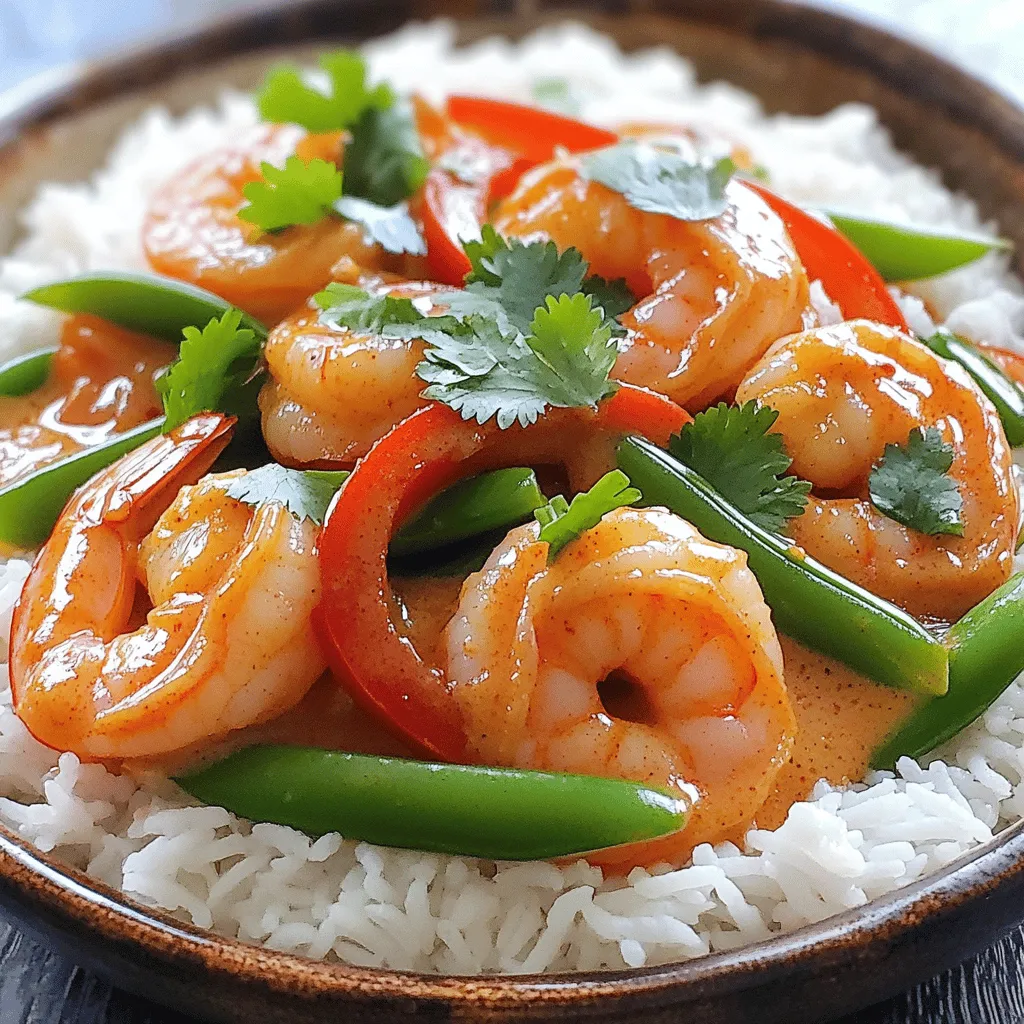Für mein Thailändisches Kokosnuss-Curry benutze ich frische und einfache Zutaten. Hier sind die Hauptzutaten: - 450 g Garnelen, geschält und entdarmt - 1 Dose (400 ml) Kokosmilch - 2 Esslöffel rote Curry-Paste - 1 Esslöffel Fischsauce - 1 Esslöffel brauner Zucker - 1 Esslöffel Limettensaft - 1 rote Paprika, in Streifen geschnitten - 1 Tasse Zuckerschoten - 2 Knoblauchzehen, fein gehackt - 1 Esslöffel frischer Ingwer, gerieben - 2 Esslöffel Pflanzenöl - Frischer Koriander, zum Garnieren - Gekochter Jasminreis, zum Servieren Diese Zutaten machen das Gericht lecker und gesund. Die Garnelen bringen Protein, während die Kokosmilch für Cremigkeit sorgt. Die Gewürze sind das Herzstück des Currys. Rote Curry-Paste bringt die Schärfe und Tiefe. Fischsauce fügt umami hinzu. Brauner Zucker balanciert die Aromen. Limettensaft bringt Frische. Knoblauch und Ingwer geben einen tollen Geschmack. Ich mag es, die Gewürze frisch zu halten. Dies steigert den Geschmack des Gerichts. Wenn du die Aromen gut vermischst, wird das Curry besonders harmonisch. Ich empfehle, das Curry mit Jasminreis zu servieren. Der Reis nimmt die Soße gut auf. Du kannst auch frisches Gemüse oder einen Salat hinzufügen. Das gibt eine schöne Frische. Wenn du etwas Crunch magst, probiere gebratene Erdnüsse oder frische Kräuter. Diese Beilagen passen gut zu dem reichhaltigen Curry. Du kannst mit diesen Ideen spielen, um dein perfektes Gericht zu kreieren. Für das vollständige Rezept klicke [hier](#). Zuerst erhitze 2 Esslöffel Pflanzenöl in einer großen Pfanne bei mittlerer Hitze. Füge dann 2 fein gehackte Knoblauchzehen und 1 Esslöffel geriebenen Ingwer hinzu. Sauté sie für etwa 1 Minute, bis sie duften. Jetzt gib 2 Esslöffel rote Curry-Paste dazu. Koche die Paste für 1-2 Minuten, um die Aromen freizusetzen. Danach gieße langsam 1 Dose Kokosmilch in die Pfanne. Rühre gut um, damit sich die Paste gut verteilt. Füge 1 Esslöffel Fischsauce, 1 Esslöffel braunen Zucker und 1 Esslöffel Limettensaft hinzu. Rühre weiter, bis der Zucker geschmolzen ist. Lass die Mischung nun zum Köcheln bringen. Jetzt ist es Zeit, das Gemüse hinzuzufügen. Gib 1 rote Paprika, in Streifen geschnitten, und 1 Tasse Zuckerschoten in die Pfanne. Koche alles für ca. 3-4 Minuten, bis das Gemüse weich wird. Danach kommen die 450 g geschälten und entdarmten Garnelen dazu. Koche sie für 3-5 Minuten, bis sie rosa und durchgegart sind. Nimm die Pfanne vom Herd und schmecke das Curry ab. Falls nötig, füge mehr Fischsauce oder Limettensaft hinzu. Serviere das Curry über gekochtem Jasminreis. Garniere es mit frischem Koriander. Du kannst das ganze Rezept und mehr Details im Full Recipe finden. Ein häufiger Fehler ist, die Garnelen zu lange zu kochen. Garnelen sind schnell gar. Wenn sie rosa sind, sind sie fertig. Achte auch darauf, die Curry-Paste gut zu rösten. Das bringt mehr Geschmack. Viele vergessen, Limettensaft hinzuzufügen. Der Saft macht das Curry frisch und lebendig. Probiere, das Curry mit frischem Basilikum zu verfeinern. Es gibt dem Gericht eine schöne Note. Du kannst auch mehr Gemüse hinzufügen, wie Brokkoli oder Karotten. Diese bringen Farbe und Textur. Ein Spritzer Kokosnusscreme oben drauf macht es noch reichhaltiger. Wenn du allergisch auf Meeresfrüchte bist, kann Tofu eine gute Wahl sein. Es nimmt die Aromen gut auf. Bei einer Glutenallergie achte darauf, glutenfreie Fischsauce zu verwenden. Du kannst auch die Fischsauce ganz weglassen und mehr Limettensaft nutzen. So bleibt der Geschmack frisch. Für die genauen Schritte und Mengen, schaue dir das [Full Recipe] an. {{image_4}} Wenn du eine vegane Version vom thailändischen Kokosnuss-Curry magst, ist das einfach! Statt Garnelen kannst du Tofu verwenden. Wähle festen Tofu und schneide ihn in Würfel. Brate den Tofu in der Pfanne, bis er goldbraun ist. Füge dann die restlichen Zutaten aus dem Rezept hinzu. So bleibt der Geschmack gleich, und du hast ein tolles veganes Gericht. Das Schöne an diesem Curry ist seine Flexibilität. Du kannst verschiedene Gemüsesorten nutzen, um dein Gericht zu ändern. Möhren, Brokkoli oder Auberginen passen hervorragend dazu. Achte darauf, das Gemüse in gleich große Stücke zu schneiden. So garen sie gleichmäßig. Experimentiere mit dem Gemüse, das du liebst oder gerade zur Hand hast. Wenn du es schärfer magst, füge mehr rote Curry-Paste hinzu. Du kannst auch frische Chili oder Chili-Flocken verwenden. Beginne mit einer kleinen Menge und schmecke zwischendurch ab. Das sorgt dafür, dass du die perfekte Schärfe findest. Wenn du es milder magst, reduziere die Curry-Paste oder verwende eine milde Version. So kannst du das Curry nach deinem Geschmack anpassen. Um das Curry richtig zu lagern, lasse es zuerst abkühlen. Verwende dann einen luftdichten Behälter. So bleibt der Geschmack frisch. Du kannst das Curry bis zu drei Tage im Kühlschrank aufbewahren. Wenn du es länger aufbewahren möchtest, friere es ein. Um das Curry wieder zu erwärmen, gib es in einen Topf. Erhitze es bei mittlerer Hitze. Rühre oft, damit es gleichmäßig warm wird. Du kannst etwas Wasser oder Kokosmilch hinzufügen, falls es zu dick wird. So bleibt die Textur cremig und lecker. Im Kühlschrank hält sich das Curry etwa drei Tage. Im Gefrierschrank kann es bis zu drei Monate gelagert werden. Achte darauf, das Curry gut einzufrieren, damit es keinen Frostgeschmack annimmt. Wenn du es auftauen möchtest, lasse es über Nacht im Kühlschrank. So bleibt der Geschmack frisch und köstlich. Um das Curry würziger zu machen, füge mehr rote Curry-Paste hinzu. Du kannst auch frische Chili oder Chili-Flocken verwenden. Diese Zutaten steigern die Schärfe und den Geschmack. Taste das Curry während des Kochens ab. So findest du die perfekte Würze für dich. Ein Spritzer Limettensaft kann auch helfen, die Aromen zu heben. Ja, frische Garnelen sind eine tolle Wahl! Sie geben dem Gericht einen besseren Geschmack und eine bessere Textur. Achte darauf, die Garnelen vorher gut zu reinigen. Du kannst sie auch in Stücke schneiden, wenn du das magst. Die Garzeit bleibt gleich, etwa 3-5 Minuten. Jasminreis ist die beste Beilage. Er nimmt die Sauce gut auf und ergänzt die Aromen. Du kannst auch gebratenes Gemüse oder einen frischen Salat dazu servieren. Diese Beilagen bringen Farbe und Textur auf den Teller. Für etwas Knuspriges probiere Naan-Brot oder knusprige Frühlingsrollen. Das thailändische Kokosnuss-Curry vereint frische Zutaten, Gewürze und Beilagen. Die Schritt-für-Schritt-Anleitung hilft dir, das Curry perfekt zuzubereiten. Denke daran, häufige Fehler zu vermeiden und Variationen zu probieren. Zudem gibt es Tipps zur Aufbewahrung, damit du das Curry länger genießen kannst. Nimm diese Tipps mit und koche dein eigenes köstliches Curry. Es wird ein Hit!