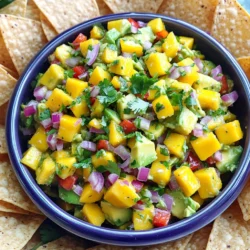 - 1 reife Mango, gewürfelt - 2 Avocados, gewürfelt - 1 kleine rote Zwiebel, fein gehackt - 1 Jalapeño, entkernt und fein gehackt - 1 rote Paprika, gewürfelt - 1/4 Tasse frischer Koriander, gehackt - 2 Esslöffel Limettensaft - 1 Esslöffel Olivenöl - Salz und Pfeffer nach Geschmack - Kalorien pro Portion: ca. 150 - Kohlenhydrate: 18 g - Fette: 10 g - Proteine: 2 g Ich liebe es, diese Salsa zu machen. Die süße Mango und die cremige Avocado passen perfekt zusammen. Wenn ich die Zutaten schneide, genieße ich die Farben. Das Grün der Avocado, das Gelb der Mango und das Rot der Zwiebel machen mich glücklich. Die Jalapeño bringt eine milden Schärfe. Du kannst die Menge anpassen, wenn du es weniger scharf magst. Die rote Paprika gibt einen süßen Geschmack und eine schöne Textur. Frischer Koriander ist ein Muss für mich. Er bringt einen lebendigen Geschmack. Limettensaft sorgt für Frische. Olivenöl macht alles geschmeidig. Denke daran, die Salsa mit Salz und Pfeffer abzuschmecken. So entfalten sich die Aromen. Diese Salsa ist nicht nur lecker, sie ist auch gesund. Du kannst sie zu Tortilla-Chips oder gegrilltem Fleisch servieren. Für das vollständige Rezept, schau dir das Rezept "Tropische Freude Avocado-Mango-Salsa" an. Um die Mango und Avocado richtig zu schneiden, beginne mit der Mango. Halte die Mango aufrecht und schneide entlang des großen Kerns. Du erhältst zwei Hälften. Schneide das Fruchtfleisch in kleine Stücke. Für die Avocado schneidest du sie in zwei Hälften. Entferne den Kern vorsichtig mit einem Löffel. Dann schneide das Fruchtfleisch in Würfel, während es noch in der Schale ist. Mit einem Löffel kannst du dann die Würfel herausheben. Für die Zwiebel nimm eine kleine rote Zwiebel und hacke sie fein. Bei der Jalapeño entferne zuerst die Kerne. Dann hacke sie ebenfalls sehr klein. Diese Zutaten bringen Frische und Würze in die Salsa. In einer großen Schüssel vermenge die gewürfelte Mango und Avocado vorsichtig. Achte darauf, dass die Avocado nicht zerdrückt wird. Füge die fein gehackte rote Zwiebel, die Jalapeño und die gewürfelte rote Paprika hinzu. Jetzt kommt der frische Koriander. Streue ihn gleichmäßig über die Mischung. Beträufle alles mit Limettensaft und Olivenöl. Würze die Salsa nach Belieben mit Salz und Pfeffer. Mische alles sanft, bis die Zutaten gut verteilt sind. Lass die Salsa mindestens 10 Minuten stehen. Diese Zeit hilft den Aromen, sich gut zu verbinden. Du kannst die Salsa so einfach im Kühlschrank ziehen lassen. Das macht die Aromen noch intensiver. Wenn du magst, kannst du die Salsa nach dieser Zeit probieren und je nach Geschmack anpassen. So entsteht eine perfekte Mischung aus süß, scharf und frisch. Für das vollständige Rezept schaue in den Abschnitt „Vollständiges Rezept“. Um die Avocado perfekt zu halten, gehe sanft vor. Mische die Zutaten vorsichtig. Vermeide kräftiges Rühren. Du willst die Avocado-Würfel ganz lassen. So bleibt die Textur schön und knackig. Du kannst den Geschmack leicht anpassen. Füge mehr Limettensaft für Frische hinzu. Ein wenig Knoblauch passt gut dazu. Auch ein Hauch von Kreuzkümmel kann den Geschmack verbessern. Experimentiere mit verschiedenen Gewürzen. Finde deine perfekte Mischung. Serviere die Salsa mit Tortilla-Chips. Das ist ein klassischer und leckerer Snack. Die knusprigen Chips passen gut zu der frischen Salsa. Eine andere Idee ist, die Salsa als Topping zu verwenden. Sie schmeckt hervorragend auf gegrilltem Huhn oder Fisch. Die Kombination aus fruchtig und herzhaft ist einfach köstlich. Probiere es aus! Bewahre die Salsa im Kühlschrank auf. Verwende einen luftdichten Behälter. So bleibt die Frische länger erhalten. Die frisch zubereitete Salsa hält etwa zwei Tage. Nach zwei Tagen kann die Avocado braun werden. Sie schmeckt zwar noch gut, sieht aber nicht mehr so schön aus. Mach also nur so viel, wie du brauchst. Für mehr Details schaue dir das vollständige Rezept an. {{image_4}} Für eine fruchtige Note kannst du Ananas oder Papaya hinzufügen. Diese Früchte bringen eine süße, saftige Textur. Schneide sie einfach in kleine Stücke und mische sie unter die Salsa. Du kannst auch frische Kräuter wie Minze ausprobieren. Minze gibt der Salsa einen erfrischenden Kick. Sie passt gut zu den süßen Aromen von Mango und Avocado. Wenn du auf der Suche nach einer veganen Option bist, tausche einfach das Olivenöl gegen Avocadoöl aus. Avocadoöl hat einen milden Geschmack und passt super zu den anderen Zutaten. Es bringt auch gesunde Fette in dein Gericht. So bleibt die Salsa frisch und lecker, während du gleichzeitig auf tierische Produkte verzichtest. Möchtest du die Schärfe anpassen? Verwende weniger Jalapeño oder greife zu milden Paprikas. Das macht die Salsa für jeden angenehm. Du kannst auch die Menge der Jalapeños schrittweise erhöhen. So findest du die perfekte Balance für deinen Geschmack. Avocado Mango Salsa bleibt frisch im Kühlschrank. Sie kann bis zu zwei Tage halten. Lagere die Salsa in einem luftdichten Behälter. Achte darauf, dass sie gut verschlossen ist. Dadurch vermeidest du, dass sie braun wird. Wenn du sie länger aufbewahren willst, friere sie ein. Das verändert jedoch die Textur. Ja, gefrorene Avocados und Mangos sind eine gute Option. Achte darauf, sie vorher gut aufzutauen. Das stellt sicher, dass sie weich genug sind. Verwende frische Zutaten, wenn möglich, für den besten Geschmack. Gefrorenes Obst kann einen anderen Geschmack haben, aber es funktioniert auch. Avocado Mango Salsa passt toll zu vielen Gerichten. Du kannst sie mit Tortilla-Chips servieren. Sie ist auch perfekt auf gegrilltem Huhn oder Fisch. Außerdem ist sie ein frischer Topping für Tacos. Die Kombination aus süß und scharf macht alles besser. Probiere sie auch in einem Burrito oder Wrap. Tropische Freude Avocado-Mango-Salsa 🥑🥭 Diese Salsa ist frisch und voller Geschmack. Sie ist perfekt für jeden Anlass. Folgendes brauchen Sie: - 1 reife Mango, gewürfelt - 2 Avocados, gewürfelt - 1 kleine rote Zwiebel, fein gehackt - 1 Jalapeño, entkernt und fein gehackt - 1 rote Paprika, gewürfelt - 1/4 Tasse frischer Koriander, gehackt - 2 Esslöffel Limettensaft - 1 Esslöffel Olivenöl - Salz und Pfeffer nach Geschmack 1. Mischen Sie die gewürfelte Mango und Avocado vorsichtig in einer Schüssel. 2. Fügen Sie die gehackte Zwiebel, Jalapeño und Paprika hinzu. 3. Streuen Sie den Koriander über die Mischung. 4. Geben Sie Limettensaft und Olivenöl dazu. 5. Würzen Sie mit Salz und Pfeffer nach Geschmack. 6. Mischen Sie alles sanft, um die Avocado nicht zu zerdrücken. 7. Lassen Sie die Salsa 10 Minuten stehen, um die Aromen zu vereinen. Diese Salsa passt gut zu Tortilla-Chips. Sie können sie auch auf gegrilltem Huhn oder Fisch servieren. Sie können Ananas oder Papaya hinzufügen, um die Salsa fruchtiger zu machen. Für eine vegane Option ersetzen Sie das Olivenöl durch Avocadoöl. Wenn Sie es weniger scharf mögen, verwenden Sie weniger Jalapeño oder milde Paprika. Für das Full Recipe können Sie Online-Rezepte durchsehen oder meine detaillierte Anleitung nutzen. Avocado-Mango-Salsa ist einfach und lecker. Wir haben die Hauptzutaten wie Mango und Avocado genutzt. Gewürze wie Jalapeño und frischer Koriander geben das Aroma. Die Schritt-für-Schritt-Anleitung macht die Zubereitung leicht. Denke an Variationen mit anderen Früchten oder herzhaften Optionen. Diese Salsa passt perfekt zu Chips oder gegrilltem Essen. Bewahre die Reste im Kühlschrank auf, um länger zu genießen. Mit diesen Tipps machst du immer wieder frische Salsa. Probiere es aus und finde deine Lieblingsversion!