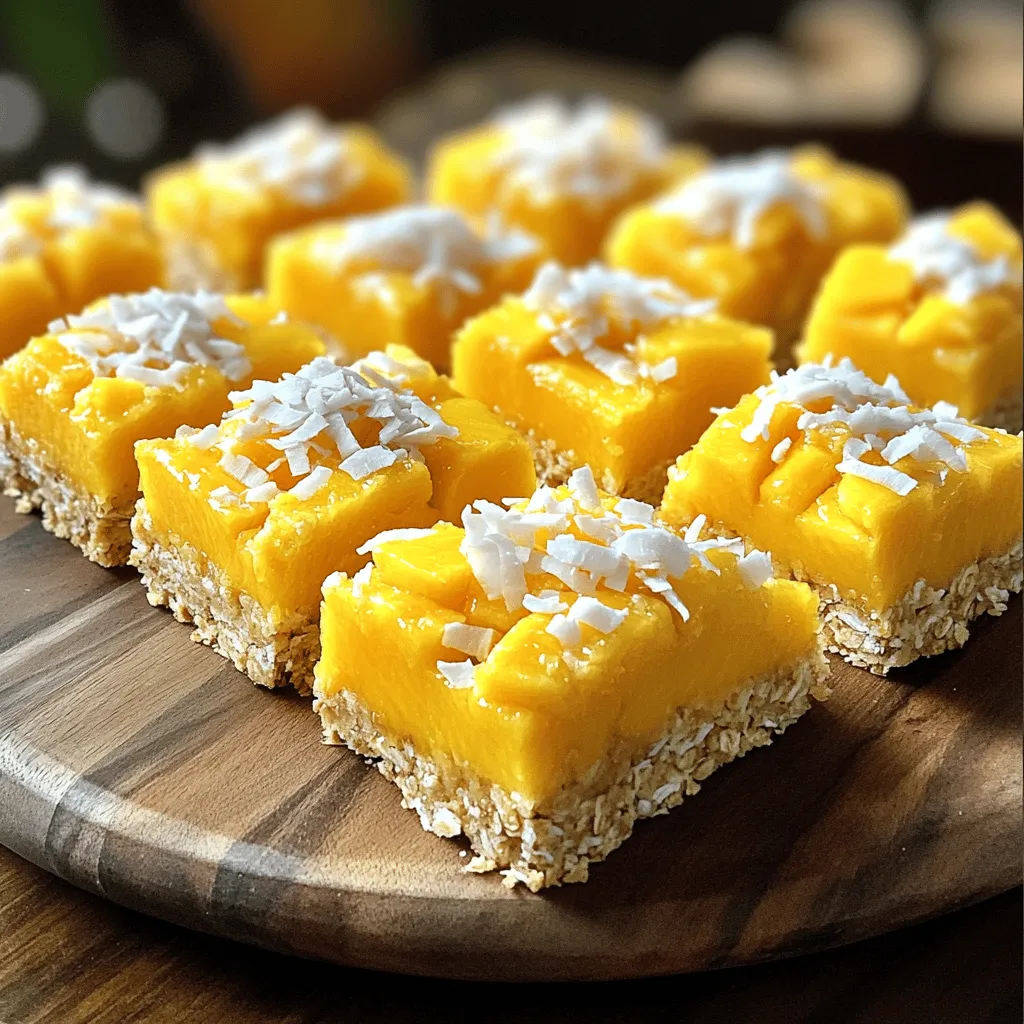 Die Zutaten für Mango Kokosnuss Frühstücksriegel sind einfach und lecker. Hier sind die Hauptbestandteile, die du brauchst: - 1 ½ Tassen Haferflocken - 1 Tasse getrocknete, entsteinte Datteln, fein gehackt - 1 Tasse ungesüßte, geraspelte Kokosnuss - 1 reife Mango, püriert - ½ Tasse Mandelbutter (oder eine Nussbutter deiner Wahl) - ½ Teelöffel Vanilleextrakt - ½ Teelöffel Zimt - Eine Prise Salz - ¼ Tasse gehackte Nüsse (Mandeln oder Cashews) für zusätzlichen Crunch (optional) Diese Zutaten sorgen für einen tollen Geschmack und eine gesunde Basis. Du wirst die Mischung aus süßer Mango und cremiger Kokosnuss lieben. Wenn du die besten Zutaten auswählst, achte auf die Frische. Wähle reife Mangos, die leicht nachgeben, wenn du sie drückst. Achte auch darauf, dass die Datteln weich sind. So wird dein Riegel saftig und süß. Ungesüßte Kokosnuss ist wichtig, um den natürlichen Geschmack zu bewahren. Für die Nussbutter kannst du jede Sorte wählen. Mandelbutter gibt einen feinen Geschmack. Wenn du eine Erdnussbutter verwendest, wird der Geschmack intensiver. Überlege auch, die Nüsse frisch zu hacken. So bekommst du den besten Crunch in deinen Riegeln. Wenn du einige Zutaten nicht hast, gibt es Alternativen. Anstelle von Datteln kannst du Feigen oder Rosinen verwenden. Diese geben einen ähnlichen süßen Geschmack. Für die Nussbutter kannst du auch Sonnenblumenkernbutter nehmen, wenn du Nüsse meidest. Wenn du keine frische Mango findest, kannst du auch Mangopüree aus der Dose verwenden. Achte darauf, dass es ungesüßt ist, um die Süße zu kontrollieren. So bleibt der Geschmack frisch und lecker. Für den Zimt kannst du auch Muskatnuss verwenden, wenn du einen anderen Geschmack ausprobieren möchtest. Diese kleinen Anpassungen machen deine Riegel einzigartig. Wenn du mehr wissen möchtest, schau dir das vollständige Rezept an, um alle Schritte zu sehen. Um die Mango Kokosnuss Frühstücksriegel zu machen, beginne mit den Vorbereitungen. Heize deinen Ofen auf 175°C (350°F) vor. Nimm eine Backform, etwa 20x20 cm, und lege sie mit Backpapier aus. Lass das Papier über die Ränder hängen. So kannst du die Riegel später leicht herausnehmen. In einer großen Schüssel vermische die folgenden Zutaten: - 1 ½ Tassen Haferflocken - 1 Tasse getrocknete, entsteinte Datteln, fein gehackt - 1 Tasse ungesüßte, geraspelte Kokosnuss - Eine Prise Salz Rühre die trockenen Zutaten gut um. So verteilst du sie gleichmäßig. In einer separaten Schüssel bereite die Mangomischung vor. Du brauchst: - 1 reife Mango, püriert - ½ Tasse Mandelbutter (oder eine Nussbutter deiner Wahl) - ½ Teelöffel Vanilleextrakt - ½ Teelöffel Zimt Vermenge diese Zutaten, bis die Mischung cremig und glatt ist. Gieße die Mangomischung über die trockenen Zutaten. Rühre alles gründlich um. Wenn du möchtest, füge ¼ Tasse gehackte Nüsse hinzu. Das gibt den Riegeln einen tollen Crunch. Verteile die Mischung gleichmäßig in der Backform. Drücke sie fest nach unten. So bildest du eine kompakte Schicht. Backe die Riegel 20-25 Minuten lang. Die Ränder sollten leicht goldbraun sein und die Mitte fest aussehen. Nach dem Backen lasse die Riegel etwa 10 Minuten in der Form abkühlen. Ziehe sie dann mithilfe des überhängenden Papiers heraus. Lege sie auf ein Kuchengitter zum vollständigen Abkühlen. Schließlich schneide die Riegel in Stücke. Für die vollständige Anleitung, schau dir das Full Recipe an. Um die richtige Textur für deine Mango Kokosnuss Frühstücksriegel zu erreichen, ist es wichtig, die Zutaten gut zu mischen. Achte darauf, dass die Haferflocken und die Datteln gleichmäßig verteilt sind. Wenn du die Mischung zu fest drückst, werden die Riegel sehr hart. Drücke sie sanft in die Form, damit sie locker bleiben. Ein häufiger Fehler ist die Verwendung von überreifen Mangos. Diese können zu viel Flüssigkeit abgeben. Wähle eine reife Mango, die leicht nachgibt, aber nicht matschig ist. Ein weiterer Fehler ist das Backen zu lange. Achte darauf, dass die Riegel nur goldbraun sind. Wenn sie zu lange im Ofen bleiben, werden sie trocken. Du kannst die Riegel leicht anpassen, um verschiedene Geschmäcker zu treffen. Füge zum Beispiel getrocknete Cranberries oder Aprikosen hinzu, um eine fruchtige Note zu erhalten. Wenn du Schokolade magst, kannst du ein paar Schokoladensplitter unterheben. Für mehr Crunch, probiere verschiedene Nüsse oder Samen, wie Chiasamen oder Sonnenblumenkerne. {{image_4}} Du kannst die Mango in diesem Rezept leicht durch andere Früchte ersetzen. Ananas passt gut und gibt einen frischen Geschmack. Auch Papaya oder Kiwi sind tolle Optionen. Mixe die Früchte, um neue Aromen zu entdecken. Du kannst die Mangomischung mit einer Mischung aus pürierten Früchten anpassen. So wird jeder Biss ein neuer Genuss. Für glutenfreie Riegel wähle glutenfreie Haferflocken. Diese sorgen für eine ähnliche Textur. Wenn du eine vegane Option möchtest, nutze Erdnussbutter statt Mandelbutter. Achte darauf, dass die Datteln frisch und ohne Zusatzstoffe sind. So bleiben die Riegel lecker und gesund. Du kannst auch Agavensirup für zusätzlichen Süßstoff verwenden. Eine tolle Idee ist das Hinzufügen von Schokoladenstückchen. Sie schmelzen leicht und geben einen süßen Kick. Wenn du es würziger magst, probiere Muskatnuss oder Ingwer. Diese Gewürze verleihen den Riegeln eine besondere Note. Du kannst auch Nüsse wie Mandeln oder Walnüsse hinzufügen, um mehr Crunch zu bekommen. Jede dieser Variationen macht die Riegel einzigartig und spannend. Das sind einige meiner Lieblingsvariationen für die Mango Kokosnuss Frühstücksriegel. Experimentiere und finde deine persönlichen Favoriten! Für das vollständige Rezept schau dir den Abschnitt "Zutaten" oder "Schritt-für-Schritt-Anleitung" an. Um die Mango Kokosnuss Frühstücksriegel frisch zu halten, bewahre sie in einem luftdichten Behälter auf. Stelle sicher, dass der Behälter gut verschlossen ist, um Feuchtigkeit zu vermeiden. Du kannst auch ein Stück Backpapier zwischen die Riegel legen. So kleben sie nicht zusammen und bleiben knusprig. Die Riegel halten sich im Kühlschrank bis zu einer Woche. Wenn du sie länger aufbewahren möchtest, friere sie ein. In einem gefrierfesten Behälter bleiben sie bis zu drei Monate frisch. Achte darauf, sie gut einzupacken, damit sie nicht austrocknen. Wenn du Reste hast, kannst du die Riegel auf verschiedene Arten wiederverwenden. Zerkleinere sie und verwende sie als Topping für Joghurt oder Smoothie-Schalen. Du kannst sie auch in Müsli mischen oder einfach als Snack unterwegs genießen. Wenn sie etwas trocken geworden sind, erwärme sie kurz in der Mikrowelle. So werden sie wieder weich und lecker. Mango Kokosnuss Frühstücksriegel bleiben frisch für etwa eine Woche. Bewahre sie in einem luftdichten Behälter auf. Sie halten sich auch gut im Kühlschrank. So bleiben sie länger haltbar und kühl. Ja, du kannst frische Mango nutzen. Achte darauf, sie gut zu pürieren. Die Konsistenz wird dann etwas anders, aber der Geschmack bleibt lecker und frisch. Auf jeden Fall! Diese Riegel sind perfekt für Kinder. Sie sind süß, nahrhaft und einfach zu essen. Du kannst die Zutaten nach dem Geschmack deines Kindes anpassen. Um die Riegel gesünder zu machen, kannst du die Datteln reduzieren. Füge mehr Nüsse oder Samen hinzu. Du kannst auch Honig oder Agavendicksaft weglassen, um den Zucker zu reduzieren. Nutze auch ungesüßte Kokosnuss für weniger Zucker. Du kannst das gesamte Rezept für die Mango Kokosnuss Frühstücksriegel hier finden: [Full Recipe]. Die Mango Kokosnuss Frühstücksriegel sind einfach lecker und nahrhaft. Wir haben die besten Zutaten gewählt und Tipps zur Zubereitung gegeben. Du weißt nun, wie du die perfekte Konsistenz erreichst und häufige Fehler vermeidest. Variiere die Rezepte nach deinem Geschmack und lagere die Riegel richtig, damit sie frisch bleiben. Nutze die FAQs, um auf deine Fragen zu antworten. Mit diesen Erkenntnissen kannst du gesunde Snacks ganz einfach selbst machen. Viel Spaß beim Ausprobieren!