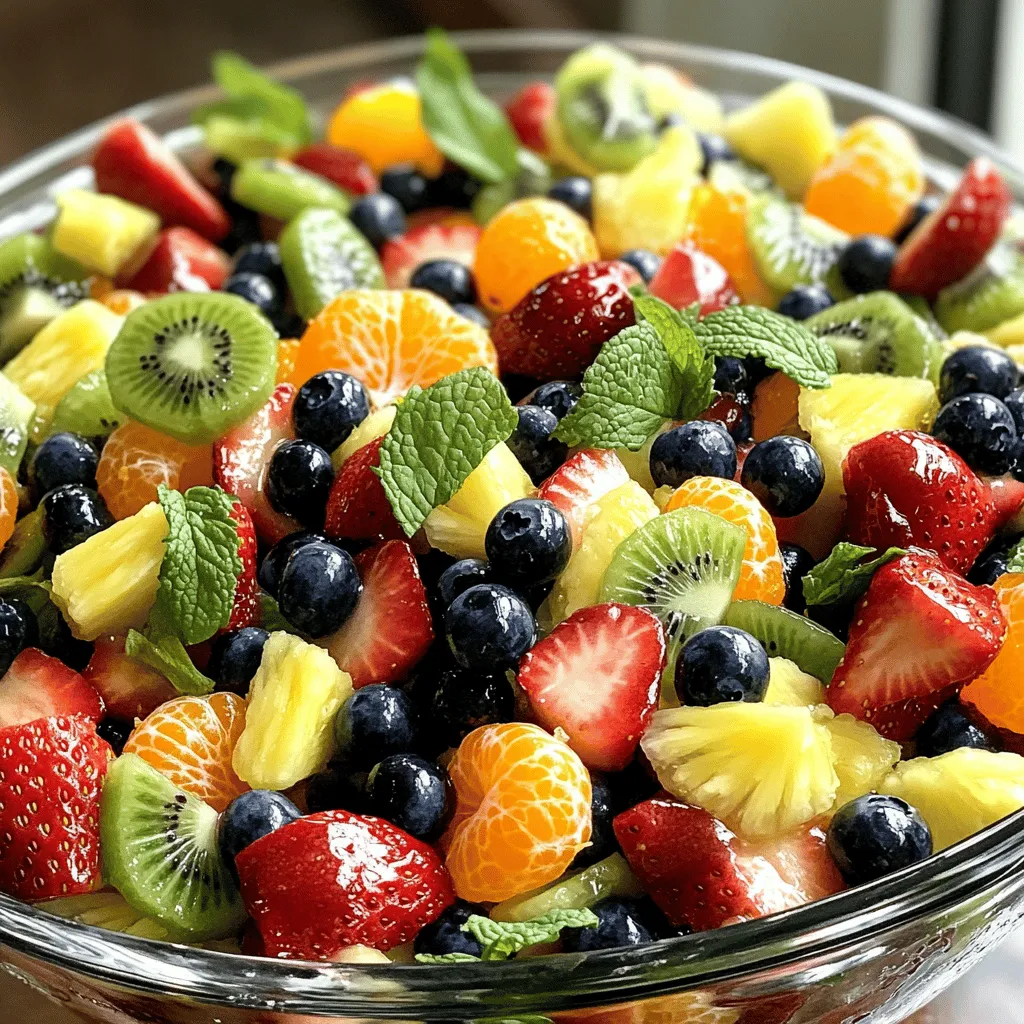Für den Honig-Limetten-Fruchtsalat benötigen Sie frische und bunte Früchte. Hier sind die Hauptzutaten: - 2 Tassen Erdbeeren, entstielt und in Scheiben geschnitten - 1 Tasse Blaubeeren - 2 Tassen Ananas, gewürfelt - 1 Tasse Kiwi, geschält und in Scheiben geschnitten - 1 Tasse Mandarinen, abgetropft (aus der Dose oder frisch) Diese Früchte bringen nicht nur Farbe in den Salat, sondern auch viel Geschmack. Die Kombination aus süßen und saftigen Früchten macht jeden Bissen zu einem Genuss. Um dem Salat mehr Tiefe und Frische zu verleihen, fügen wir einige besondere Zutaten hinzu: - 3 Esslöffel Honig - 2 Esslöffel frischer Limettensaft - Schale von 1 Limette (abgerieben) - Frische Minzblätter zur Garnierung Der Honig sorgt für natürliche Süße. Der Limettensaft und die Schale bringen einen spritzigen Kick. Minze ist das i-Tüpfelchen für ein frisches Aroma. Frische Früchte bieten den besten Geschmack und die beste Textur. Sie sind knackig und voll von Nährstoffen. Konservierte Früchte können praktisch sein, sind aber oft weicher und süßer. Wenn Sie die Wahl haben, wählen Sie frische Früchte für Ihren Salat. Sie machen den Honig-Limetten-Fruchtsalat noch besser. Für die komplette Zubereitung, schauen Sie sich das [Full Recipe] an. Zuerst wasche alle Früchte gut. Du möchtest, dass sie frisch und sauber sind. Entferne die Stiele der Erdbeeren und schneide sie in Scheiben. Nimm die Blaubeeren, die Ananas, die Kiwi und die Mandarinen. Schneide die Kiwi in dünne Scheiben. Wenn du frische Mandarinen verwendest, schäle sie. Gib alle geschnittenen Früchte in eine große Schüssel. Nimm eine kleine Schüssel. Füge den Honig, den frischen Limettensaft und die abgeriebene Limettenschale hinzu. Verquirle die Mischung mit einem kleinen Schneebesen oder einer Gabel. Das Dressing sollte glatt sein. Dieses Dressing bringt die Aromen der Früchte zusammen. Gieße das Honig-Limetten-Dressing über die Früchte in der großen Schüssel. Nimm einen großen Löffel oder einen Spatel. Mische die Zutaten vorsichtig, sodass die Früchte nicht zerdrückt werden. Decke die Schüssel mit Frischhaltefolie ab. Lass den Obstsalat etwa 30 Minuten im Kühlschrank ruhen. So verbinden sich die Aromen besser. Vor dem Servieren kannst du frische Minzblätter als Garnierung hinzufügen. Wenn du mehr über die Zutaten erfahren möchtest, schau dir das [Full Recipe] an. Um die Früchte frisch und ganz zu halten, vermische sie vorsichtig. Nutze eine große Schüssel, um Platz zu schaffen. Beginne mit den robusteren Früchten wie Ananas und Kiwi. Gib die zarteren Früchte wie Erdbeeren und Blaubeeren erst später hinzu. So verhinderst du, dass sie zerdrückt werden. Verwende sanfte Bewegungen, um die Zutaten zu kombinieren. Die Vorbereitung für deinen Honig Lime Fruit Salad kann schnell gehen. Halbiere die Zubereitungszeit, indem du vorgewaschene und geschnittene Früchte verwendest. Viele Supermärkte bieten frische, geschnittene Früchte an. Das spart Zeit und macht den Prozess einfacher. Du kannst auch einen Mixer für das Dressing nutzen, um es schneller zu machen. Achte darauf, deinen Obstsalat schön anzurichten. Nutze farbenfrohe Schalen oder Gläser, um die bunten Früchte zu zeigen. Ein einfacher Trick ist, die Früchte in Schichten zu legen. So sieht es besonders ansprechend aus. Vergiss nicht, mit frischen Minzblättern zu garnieren. Sie bringen Frische und Farbe ins Spiel. Jeder Bissen wird so ein Genuss! {{image_4}} Der Honig-Limetten-Fruchtsalat ist sehr anpassbar. Nutzen Sie saisonale Früchte, um den Geschmack zu verändern. Im Frühling eignen sich Erdbeeren und Kirschen gut. Im Sommer sind Pfirsiche und Wassermelonen frisch und saftig. Im Herbst können Sie Äpfel und Birnen hinzufügen. Im Winter sind Mandarinen und Grapefruits ideal. So bleibt der Salat frisch und aufregend. Um den Salat noch besser zu machen, fügen Sie Gewürze hinzu. Eine Prise Zimt kann für Wärme sorgen. Oder fügen Sie etwas Ingwer für einen scharfen Kick hinzu. Auch Kokosnussraspeln passen gut. Diese zusätzlichen Aromen machen den Salat interessanter. Experimentieren Sie und finden Sie Ihren Lieblingsgeschmack. Das Dressing ist einfach vegan zu machen. Statt Honig verwenden Sie Agavendicksaft oder Ahornsirup. Diese Alternativen schmecken süß und lecker. Sie sind perfekt für vegane Esser. So bleibt das Rezept für jeden zugänglich. Genießen Sie die Vielfalt und machen Sie den Salat für alle geeignet! Um deinen Honig-Limetten-Fruchtsalat frisch zu halten, packe ihn in einen luftdichten Behälter. Stelle sicher, dass der Behälter gut verschlossen ist. So bleibt der Obstsalat knackig und lecker. Lagere ihn im Kühlschrank, um die Frische zu bewahren. Der Obstsalat hält sich in der Regel 2 bis 3 Tage im Kühlschrank. Nach dieser Zeit kann die Frische der Früchte nachlassen. Du wirst auch eine Veränderung in der Textur bemerken. Achte auf Schimmel oder einen unangenehmen Geruch. Wenn du das bemerkst, wirf den Salat weg. Um Verfärbungen bei Obstsalaten zu vermeiden, verwende Limettensaft. Das hilft, die Farben der Früchte lebendig zu halten. Eine andere Methode ist, die Früchte erst kurz vor dem Servieren zu schneiden. So bleiben sie frisch und appetitlich. Du kannst auch etwas Zitronensaft verwenden, um die Oxidation zu verhindern. Du kannst den Honig-Limetten-Fruchtsalat bis zu zwei Tage im Kühlschrank aufbewahren. Achte darauf, ihn in einem luftdichten Behälter zu lagern. So bleibt er frisch und lecker. Die Früchte verlieren jedoch schnell ihre Knackigkeit. Am besten genießt du ihn frisch nach der Zubereitung. Ja, du kannst viele verschiedene Früchte verwenden. Äpfel, Trauben oder Melone passen gut dazu. Sei kreativ und nutze, was du magst. Achte jedoch darauf, dass die neuen Früchte gut mit dem Honig-Limetten-Dressing harmonieren. So bleibt der fruchtige Geschmack erhalten. Ja, dieses Rezept ist glutenfrei. Alle Zutaten sind frei von Gluten. Du kannst ihn ohne Sorge genießen. Das macht ihn ideal für alle, die Gluten meiden müssen. Wenn du auf der Suche nach einem schnellen Snack bist, ist dieser Obstsalat perfekt. Für die vollständige Anleitung schaue dir das [Full Recipe] an. Der Honig-Limetten-Fruchtsalat bietet frische Zutaten, die du einfach zubereitest. Du hast gelernt, wie du Früchte vorbereitest, ein leckeres Dressing machst und die Mischung perfekt präsentierst. Denke daran, die Lagerung im Kühlschrank sorgt für Haltbarkeit. Variiere das Rezept nach deinem Geschmack und probiere saisonale Früchte aus. Dieser Fruchtsalat ist nicht nur gesund, sondern macht auch Spaß beim Ausprobieren. Nutze die Tipps aus diesem Artikel, um ein tolles Gericht zu schaffen. So wird dein Salat ein Hit bei jedem Essen.
