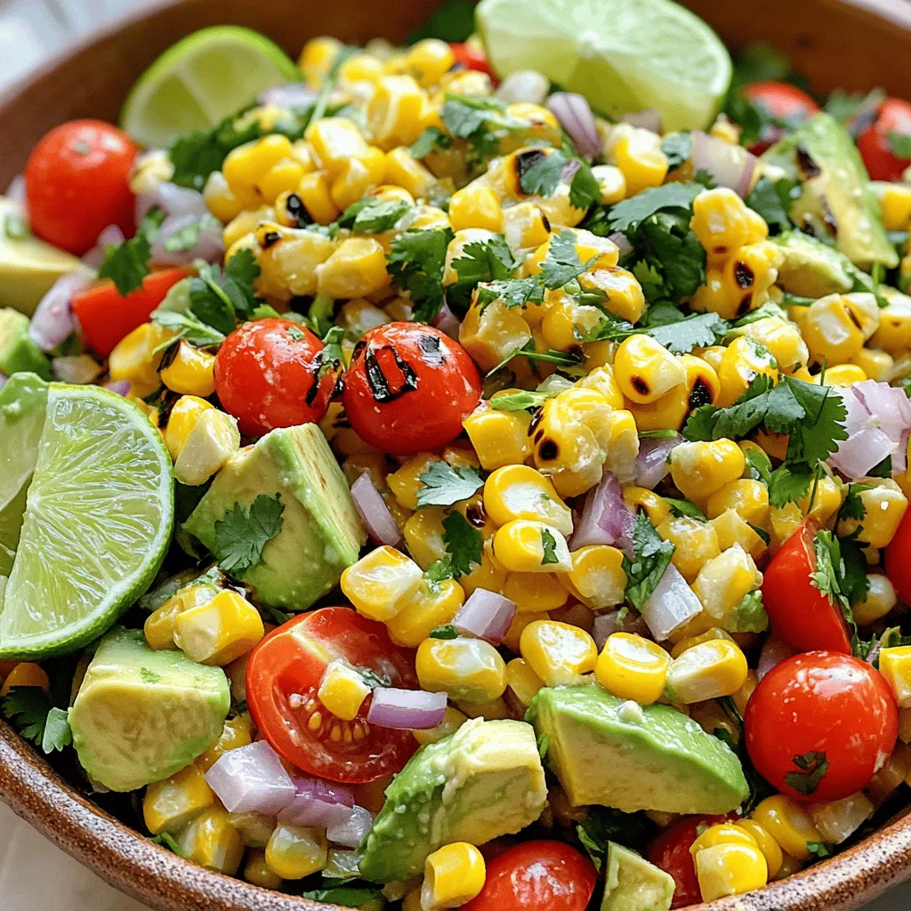 - Frische Maiskolben - Reife Avocados - Rote Paprika und Zwiebel Die Hauptzutaten sind der Schlüssel zu einem leckeren Salat. Frische Maiskolben geben einen süßen und rauchigen Geschmack. Wählen Sie die Kolben, die fest und prall sind. Die Farbe der Körner sollte leuchtend und gleichmäßig sein. Reife Avocados bringen Cremigkeit. Drücken Sie leicht auf die Haut; sie sollte sanft nachgeben. Rote Paprika sorgt für eine knackige Textur und Farbe. Eine mild schmeckende Zwiebel fügt einen tollen Biss hinzu. - Limettensaft und Olivenöl - Honig und Gewürze Das Dressing macht den Salat besonders. Frischer Limettensaft sorgt für eine spritzige Note. Verwenden Sie hochwertiges Olivenöl für einen reichhaltigen Geschmack. Honig fügt eine süße Balance hinzu. Gewürze wie Salz und Pfeffer bringen alles zusammen. Ein Hauch von Chilipulver kann für einen kleinen Kick sorgen. - Hinweise zur Auswahl reifer Avocados - Frische Maiskolben richtig auswählen Um die besten Zutaten zu finden, beachten Sie Folgendes: Reife Avocados sollten dunkelgrün sein und leicht weich. Vermeiden Sie solche mit dunklen Flecken. Für frische Maiskolben prüfen Sie die Blätter. Sie sollten grün und fest sein. Die Maiskörner sollten prall und saftig aussehen. Ein frischer Maiskolben riecht süßlich. Diese Tipps helfen Ihnen, die besten Zutaten zu wählen, um den Salat perfekt zu machen. Für das vollständige Rezept schauen Sie sich den "Gegrillten Mais-Avocado Fiesta-Salat" an. Zuerst heizen Sie den Grill auf mittelhohe Temperatur vor. Dies sorgt für eine gleichmäßige Garung. Nehmen Sie die frischen Maiskolben und schälen Sie sie. Danach weichen Sie die Kolben für etwa 15 Minuten in Wasser ein. Das Einweichen hilft, die Maiskolben zart zu machen und ein Anbrennen zu verhindern. Nach dem Einweichen legen Sie die Kolben direkt auf den Grill. Grillen Sie den Mais etwa 10 bis 15 Minuten lang. Wenden Sie die Kolben regelmäßig, damit sie gleichmäßig garen. Der Mais sollte am Ende zart und leicht gebräunt sein. Nehmen Sie die Kolben vom Grill und lassen Sie sie abkühlen. Während der Mais abkühlt, können Sie die anderen Zutaten vorbereiten. Nehmen Sie zwei reife Avocados und schneiden Sie sie in Würfel. Würfeln Sie auch die rote Paprika und hacken Sie die rote Zwiebel fein. Teilen Sie die Cherrytomaten und geben Sie alles in eine große Schüssel. Für das Dressing nehmen Sie eine kleine Schüssel. Geben Sie den Saft einer Limette, Olivenöl, Honig, Salz und Pfeffer hinein. Wenn Sie mögen, fügen Sie auch etwas Chilipulver hinzu. Verquirlen Sie alles gut, bis die Mischung gleichmäßig ist. Jetzt kommt der spannende Teil. Nehmen Sie die gegrillten Maiskolben und schneiden Sie die Körner von den Kolben ab. Fügen Sie die Maiskörner zu den anderen Zutaten in der Schüssel hinzu. Gießen Sie das Dressing über die Salatzutaten. Mischen Sie alles vorsichtig, damit sich die Aromen gut vermischen. Zum Schluss heben Sie den gehackten Koriander unter den Salat. Schmecken Sie den Salat ab und fügen Sie bei Bedarf mehr Limettensaft oder Salz hinzu. Servieren Sie den Salat sofort oder lassen Sie ihn 30 Minuten im Kühlschrank ziehen. So können die Aromen noch besser zur Geltung kommen. Wenn Sie das vollständige Rezept suchen, finden Sie es unter "Gegrillter Mais-Avocado Fiesta-Salat". Um Gemüse richtig zu grillen, wähle frisches Gemüse. Schneide es in gleichmäßige Stücke. So garen sie gleichmäßig. Lege das Gemüse auf den Grill, wenn er heiß ist. Wende das Gemüse oft, damit es nicht anbrennt. Halte die Temperatur konstant. Ein Grillthermometer kann dir helfen. Um Anbrennen zu verhindern, weiche die Maiskolben vor dem Grillen ein. Dies hilft, die Körner zu dämpfen. So bleibt der Mais saftig und zart. Du kannst auch etwas Öl auf das Gemüse geben. Das schützt es und gibt Geschmack. Probiere verschiedene Dressings aus. Ein Joghurt-Dressing kann eine tolle Alternative sein. Du kannst auch eine Vinaigrette aus Balsamico machen. Das gibt deinem Salat einen neuen Twist. Füge zusätzliche Zutaten hinzu für mehr Geschmack. Schwarze Bohnen bringen Protein und Textur. Feta-Käse kann eine salzige Note hinzufügen. Ein häufiger Fehler ist das Übergrillen von Gemüse. Achte darauf, dass das Gemüse nicht zu lange auf dem Grill bleibt. Dies macht es trocken und zäh. Beim Mischen des Salats, sei vorsichtig. Zu starkes Mischen kann die Avocados zerdrücken. Hebe die Zutaten sanft untereinander. So bleibt alles schön und frisch. {{image_4}} Für eine vegetarische oder vegane Version des Salats können Sie zusätzliche proteinreiche Zutaten hinzufügen. Kichererbsen oder schwarze Bohnen passen gut. Sie bieten eine gute Textur und machen den Salat sättigender. Wenn Sie den Honig ersetzen möchten, verwenden Sie Agavendicksaft oder Ahornsirup. Diese Optionen sind vegan und fügen eine süße Note hinzu. Nutzen Sie saisonales Gemüse für mehr Frische. Im Sommer sind Zucchini oder Gurken eine tolle Ergänzung. Im Herbst können geröstete Kürbiswürfel den Salat bereichern. Passen Sie die Zutaten je nach Jahreszeit an. Im Winter können Sie geröstete Wurzelgemüse verwenden, um dem Salat mehr Tiefe zu geben. Dieser Salat passt gut zu gegrilltem Fleisch oder Fisch. Servieren Sie ihn als Beilage zu Steak oder Lachs. Für eine komplette Mahlzeit kombinieren Sie den Salat mit Quinoa oder Reis. Diese Kombination macht das Essen vollwertig und nahrhaft. Entdecken Sie mehr zu diesem Thema in der vollständigen Rezeptbeschreibung. Der gegrillte Mais-Avocado-Salat bleibt frisch, wenn du ihn richtig lagerst. Im Kühlschrank hält er sich optimal für 2 bis 3 Tage. Um die Frische zu erhalten, lege den Salat in einen luftdichten Behälter. So bleibt er knackig und lecker. Achte darauf, die Avocado mit Limettensaft zu beträufeln, um eine braune Verfärbung zu vermeiden. Das Einfrieren von Salat ist nicht ideal, da die Textur leidet. Wenn du jedoch Reste hast, kannst du die Maiskörner und das Gemüse getrennt einfrieren. Die Avocados solltest du nicht einfrieren, da sie matschig werden. Um die Reste wieder aufzuwärmen, tau den Mais und das Gemüse im Kühlschrank auf. Erhitze sie dann in einer Pfanne, bis sie warm sind. Du kannst die Reste im nächsten Gericht verwenden. Mische sie in einer Omelette oder einem Wrap. Du kannst auch einen herzhaften Reis- oder Quinoa-Salat daraus machen. Eine Kombination aus Bohnen und Käse passt gut dazu. So schaffst du kreative Mahlzeiten mit wenig Aufwand. Wenn du mehr Inspiration möchtest, schau dir das vollständige Rezept an. Der Salat hält sich gut im Kühlschrank. Lagern Sie ihn in einem luftdichten Behälter. Er bleibt 2 bis 3 Tage frisch. Nach dieser Zeit kann die Avocado braun werden. Um das zu vermeiden, legen Sie etwas Limettensaft auf die Avocado. Das hilft, die Farbe zu erhalten. Ja, Sie können viele Zutaten hinzufügen! Einige gute Optionen sind: - schwarze Bohnen für mehr Protein - Mais aus der Dose, wenn frischer nicht verfügbar ist - Feta-Käse für einen salzigen Geschmack - Jalapeños für etwas Schärfe - andere Gemüsesorten wie Gurken oder Zucchini Experimentieren Sie! Passen Sie den Salat nach Ihrem Geschmack an. Servieren Sie den Salat in einer großen Schüssel. Dekorieren Sie ihn mit Koriander und Limettenspalten. Das sieht schön aus und macht Lust auf mehr. Er passt gut zu gegrilltem Fleisch oder Fisch. Sie können ihn auch als Beilage zu Tacos oder Burritos servieren. Das vollständige Rezept für den Gegrillter Mais-Avocado Fiesta-Salat finden Sie in der Rezeptsektion. Es hilft Ihnen, jeden Schritt einfach zu folgen. Zusammenfassend haben wir die besten Zutaten und Schritte für den Grill-Salat behandelt. Frische Maiskolben und reife Avocados sind der Schlüssel. Wir haben Tipps zur perfekten Grilltechnik und Variationen besprochen, um den Salat anzupassen. Beachte die Aufbewahrung, um die Frische zu erhalten, und nutze die Reste kreativ. Mit diesen Infos kannst du leckere Gerichte zaubern. Viel Spaß beim Ausprobieren!