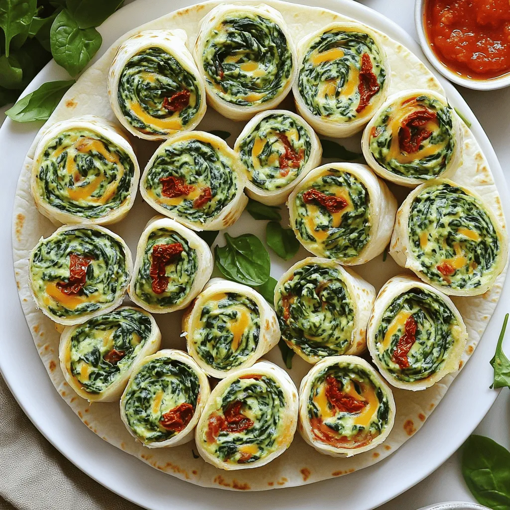 Um leckere Cheesy Spinach Pinwheels zuzubereiten, benötigst du folgende Hauptzutaten: - 1 große Weizentortilla - 1 Tasse frischer Spinat, gehackt - 1 Tasse Frischkäse, weich - 1 Tasse geriebener Mozzarella-Käse - 1/2 Tasse geriebener Parmesan-Käse - 1/4 Tasse getrocknete Tomaten, fein gehackt - 1 Teelöffel Knoblauchpulver - 1 Teelöffel Zwiebelpulver - Salz und Pfeffer nach Geschmack Diese Zutaten bilden die Basis der Pinwheels. Der Spinat gibt einen frischen Geschmack, während die Käsesorten für die nötige Cremigkeit sorgen. Du kannst die Pinwheels ganz einfach anpassen. Hier sind ein paar zusätzliche Zutaten: - Paprika, gewürfelt - Oliven, gehackt - Hähnchenbrust, gekocht und zerkleinert - Avocado, in Scheiben Diese Zutaten bringen neue Aromen in dein Gericht. Du kannst sie nach deinem Geschmack hinzufügen. Wenn du verschiedene Käse ausprobieren möchtest, sind hier einige Optionen: - Cheddar-Käse - Feta-Käse - Gouda-Käse Jeder Käse bringt einen eigenen Charakter in die Pinwheels. Experimentiere mit verschiedenen Käsesorten, um deine Lieblingskombination zu finden. Du kannst mehr über die Zubereitung in der Full Recipe erfahren. Zuerst lege alle Zutaten bereit. Du brauchst: - 1 große Weizentortilla - 1 Tasse frischer Spinat, gehackt - 1 Tasse Frischkäse, weich - 1 Tasse geriebener Mozzarella-Käse - 1/2 Tasse geriebener Parmesan-Käse - 1/4 Tasse getrocknete Tomaten, fein gehackt - 1 Teelöffel Knoblauchpulver - 1 Teelöffel Zwiebelpulver - Salz und Pfeffer nach Geschmack - Optional: 1 Esslöffel frisches Basilikum, gehackt zur Garnitur Stelle sicher, dass der Spinat gut gewaschen und gehackt ist. Der Frischkäse sollte weich sein, damit sich alles gut vermengen lässt. Nimm eine große Schüssel. Mische darin den Frischkäse, Mozzarella, Parmesan, Spinat und die getrockneten Tomaten. Rühre alles gut um, bis eine cremige Füllung entsteht. Füge das Knoblauchpulver, Zwiebelpulver, Salz und Pfeffer hinzu. Das gibt der Mischung einen tollen Geschmack. Rühre weiter, bis alles gut vermischt ist. Jetzt kommt der spaßige Teil! Lege die Weizentortilla auf ein großes Schneidebrett. Verteile die Füllung gleichmäßig auf der Tortilla. Lass einen kleinen Rand an den Rändern frei. Beginne an einer Kante und rolle die Tortilla fest auf. Achte darauf, dass die Füllung nicht herausquillt. Wenn du die Tortilla gerollt hast, nimm ein scharfes Messer. Schneide die Pinwheels in Stücke von etwa 2,5 cm. Lege die Pinwheels auf einen Servierteller. Du kannst sie auch mit frischem Basilikum garnieren, wenn du magst. Für die komplette Anleitung, siehe [Full Recipe]. Für die perfekte Füllung ist die Mischung wichtig. Du musst Frischkäse, Mozzarella und Parmesan gut vermengen. Achte darauf, dass der Frischkäse weich ist. Das macht die Füllung cremiger und leichter zu verteilen. Gib frischen Spinat und getrocknete Tomaten hinzu. Diese Zutaten bringen Geschmack und Farbe. Knoblauchpulver und Zwiebelpulver runden das Ganze ab. Probiere, die Mischung gleichmäßig auf die Tortilla zu streichen. So bleibt alles fest zusammen, wenn du die Tortilla rollst. Ein häufiger Fehler ist, zu viel Füllung zu verwenden. Wenn du die Tortilla überfüllst, kann sie reißen. Lass auch einen kleinen Rand an den Seiten frei. So bleibt der Inhalt beim Rollen sicher. Ein weiterer Fehler ist, die Pinwheels zu dick zu schneiden. Halte die Stücke etwa 2,5 cm dick. Das sorgt für eine schöne Portion und ein gutes Mundgefühl. Wenn du die Pinwheels zu lange backst, können sie trocken werden. Achte darauf, sie nur kurz zu backen, wenn du das möchtest. Präsentation ist wichtig. Serviere die Pinwheels kreisförmig auf einem großen Teller. So sehen sie einladend aus. Du kannst auch einen Dip dazu reichen, zum Beispiel Marinara oder Ranch-Dressing. Das bietet eine schöne Abwechslung. Für mehr Farbe streue frisches Basilikum darüber. Das macht die Pinwheels noch appetitlicher. Denk daran, dass die Optik den ersten Eindruck macht. Schöne Platten machen das Essen noch besser! {{image_4}} Wenn du die Cheesy Spinach Pinwheels noch mehr aufpeppen möchtest, kannst du sie ganz einfach vegetarisch gestalten. Füge zum Beispiel einige gegrillte Paprika oder Zucchini hinzu. Diese Gemüse geben Geschmack und Farbe. Auch Avocado passt gut dazu. Die cremige Textur macht die Pinwheels noch köstlicher. Du kannst sogar schwarze Oliven oder Artischocken verwenden, um den Geschmack zu variieren. Für einen würzigeren Geschmack kannst du etwas scharfen Käse verwenden. Füge zum Beispiel Pepper Jack Käse hinzu. Auch Jalapeños sind eine tolle Wahl. Diese Zutaten bringen einen kickenden Geschmack. Wenn du es noch würziger magst, kannst du einen Teelöffel Chili-Pulver oder Cayennepfeffer zur Füllung geben. So wird jede Biss ein echtes Geschmackserlebnis! Nutze saisonale Zutaten für besondere Anlässe. Im Frühling kannst du frischen Spargel oder Erbsen hinzufügen. Im Herbst passen Kürbis oder Süßkartoffeln gut zu den Pinwheels. Diese Zutaten sind nicht nur lecker, sondern auch gesund. Sie bringen neue Aromen in dein Gericht. Experimentiere mit frischen Kräutern wie Thymian oder Rosmarin. So machst du deine Pinwheels einzigartig und passend zur Saison. Für das vollständige Rezept und mehr Details besuche die [Full Recipe]. Um die Cheesy Spinach Pinwheels frisch zu halten, lege sie in einen luftdichten Behälter. Stelle sicher, dass der Behälter gut verschlossen ist. So bleiben die Aromen und die Textur erhalten. Lagere die Pinwheels im Kühlschrank, wo sie bis zu drei Tage frisch bleiben. Wenn du die Pinwheels länger aufbewahren möchtest, friere sie ein. Schneide die Pinwheels in Stücke, wie im Rezept beschrieben. Lege sie in eine einzelne Schicht auf ein Backblech und friere sie für etwa zwei Stunden ein. Danach kannst du sie in einen Gefrierbeutel umfüllen. So kleben sie nicht zusammen. Diese eingefrorenen Pinwheels halten bis zu drei Monate. Die Haltbarkeit der Cheesy Spinach Pinwheels hängt von der Lagerung ab. Im Kühlschrank sind sie bis zu drei Tage gut. Achte darauf, dass du sie vor dem Verzehr auf ihre Frische überprüfst. Bei eingefrorenen Pinwheels kannst du sie direkt aus dem Gefrierfach nehmen und im Ofen oder in der Mikrowelle erwärmen. So sind sie schnell wieder bereit zum Genießen. Cheesy Spinach Pinwheels bleiben gut bis zu drei Tage im Kühlschrank. Stelle sicher, dass du sie in einem luftdichten Behälter aufbewahrst. So bleiben sie frisch und lecker. Wenn du sie länger aufbewahren möchtest, friere sie ein. Sie halten sich bis zu zwei Monate im Gefrierfach. Achte darauf, sie gut zu verpacken, damit sie nicht austrocknen. Ja, du kannst die Pinwheels im Voraus zubereiten. Du kannst sie bis zu einen Tag vorher rollen und im Kühlschrank lagern. Das hilft, die Aromen zu verbinden. Achte darauf, sie gut einzuwickeln, damit sie nicht austrocknen. Wenn du sie später servieren möchtest, schneide sie einfach und richte sie an. Du kannst sie auch gefroren zubereiten und bei Bedarf auftauen. Zu Cheesy Spinach Pinwheels passen viele Dips. Beliebte Optionen sind: - Marinara-Dip - Ranch-Dressing - Knoblauch-Dip - Joghurt-Dip mit frischen Kräutern Diese Dips ergänzen die cremige Füllung perfekt. Du kannst auch deinen eigenen Dip kreieren, um den Geschmack zu variieren. Cheesy Spinach Pinwheels sind einfach und lecker. Wir haben die Hauptzutaten, Variationen und alternative Käseoptionen besprochen. Die Schritt-für-Schritt-Anleitung macht es leicht, die Pinwheels selbst zu machen. Denken Sie an die Tipps, um die perfekte Füllung zu erreichen und Fehler zu vermeiden. Lagern oder frieren Sie diese Snacks für später ein, um ihre Frische zu bewahren. Experimentieren Sie mit verschiedenen Variationen und Dips für mehr Spaß. Diese leckeren Häppchen sind vielseitig und immer ein Hit!