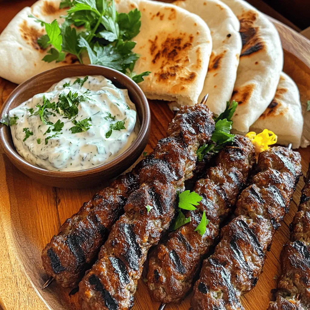 Für die perfekten Rinder-Kofta-Spieße benötigst du wenige, aber frische Zutaten: - 450 g Rinderhackfleisch (20% Fettgehalt) - 1 kleine Zwiebel, fein gerieben - 2 Knoblauchzehen, gehackt - 1 Esslöffel frische Petersilie, gehackt - 1 Esslöffel frische Minze, gehackt Diese Zutaten sorgen für einen tollen Geschmack und eine saftige Textur. Die richtigen Gewürze machen die Kofta besonders. Hier sind die wichtigsten Gewürze: - 1 Teelöffel gemahlener Kreuzkümmel - 1 Teelöffel gemahlener Koriander - 1/2 Teelöffel Paprika - 1/2 Teelöffel Zimt - Salz und Pfeffer nach Geschmack Diese Gewürze geben den Spießen eine wunderbare Tiefe. Kreuzkümmel und Koriander bringen eine warme Note. Paprika und Zimt fügen etwas Süße und Komplexität hinzu. Kofta-Spieße schmecken am besten, wenn du sie mit etwas Leckerem servierst. Pita-Brot ist eine tolle Wahl. Es ist weich und perfekt, um die Spieße einzuwickeln. Zusätzlich empfehle ich Tzatziki-Sauce. Diese erfrischende Mischung aus Joghurt, Gurke und Knoblauch ergänzt die würzigen Aromen sehr gut. Um ein schönes Gericht zu präsentieren, lege die Spieße auf einen großen Teller. Füge warmes Pita-Brot und eine Portion Tzatziki hinzu. Verziere alles mit frischen Kräutern. So sieht dein Essen nicht nur gut aus, sondern schmeckt auch großartig. Du findest das vollständige Rezept für diese leckeren Rinder-Kofta-Spieße in der Rezeptübersicht. Zuerst nehme ich das Rinderhackfleisch. Ich bevorzuge Rinderhack mit 20% Fett, das macht die Kofta saftig. In einer großen Schüssel mische ich das Rinderhack mit der geriebenen Zwiebel. Dann füge ich die gehackten Knoblauchzehen, die Petersilie und die Minze hinzu. Diese Kräuter geben den Spießen einen frischen Geschmack. Jetzt kommen die Gewürze dazu: Kreuzkümmel, Koriander, Paprika und Zimt. Ich gebe auch Salz und Pfeffer nach Geschmack hinzu. Ich vermenge alles gut mit den Händen. Das macht die Mischung gleichmäßiger. Danach decke ich die Schüssel mit Frischhaltefolie ab. Ich lasse die Mischung mindestens 30 Minuten im Kühlschrank ruhen. So können sich die Aromen gut entfalten. Jetzt ist es Zeit, die Kofta-Spieße zu formen. Ich nehme die Mischung aus dem Kühlschrank. Mit den Händen teile ich die Mischung in gleichmäßige Portionen. Jede Portion ist etwa 2-3 Esslöffel groß. Ich forme jede Portion um einen Holzspieß in eine längliche Ovalform. Wenn ich Holzspieße benutze, weiche ich sie vorher 20 Minuten in Wasser ein. So verbrennen sie nicht beim Grillen. Ich heize den Grill oder die Grillpfanne auf mittelhohe Hitze vor. Bevor die Spieße auf den Grill kommen, bestreiche ich sie leicht mit Olivenöl. Das hilft, das Ankleben zu vermeiden. Ich grille die Spieße für etwa 4-5 Minuten auf jeder Seite. Bis sie schön durchgegart sind und schöne Grillmarkierungen zeigen. Nach dem Grillen lasse ich die Spieße ein paar Minuten ruhen. Das macht sie zarter. Ich serviere die Kofta-Spieße auf einem großen Teller. Dazu gibt es warmes Pita-Brot und frische Tzatziki-Sauce. Ich garniere das Gericht mit frischen Kräutern. Das sieht lecker aus und macht Lust auf mehr. Für das gesamte Rezept schaue dir die [Full Recipe] an! Um die Kofta-Spieße perfekt zu grillen, gibt es ein paar Tricks. - Verwende frisches Fleisch mit 20% Fettgehalt. Dies sorgt für Saftigkeit. - Achte darauf, die Grillsaison gut vorzubereiten. - Die Spieße sollten gleichmäßig geformt sein. So garen sie gleichmäßig. - Vor dem Grillen die Spieße leicht mit Olivenöl bestreichen. Dies verhindert das Ankleben. - Verwende einen heißen Grill. So bekommst du die besten Grillstreifen. Wenn du Reste hast, lagere die Kofta-Spieße richtig. - Lass sie zuerst auf Raumtemperatur abkühlen. - Wickel die Spieße in Frischhaltefolie oder lege sie in einen luftdichten Behälter. - Im Kühlschrank halten sie bis zu drei Tage. - Für längere Lagerung friere sie ein. So bleiben sie bis zu drei Monate frisch. Kofta-Spieße schmecken am besten mit tollen Beilagen. - Serviere sie mit warmem Pita-Brot. - Tzatziki ist eine erfrischende Ergänzung. - Gegrilltes Gemüse passt ebenfalls gut dazu. - Du kannst auch einen einfachen Salat servieren. - Reis mit Kräutern bringt mehr Geschmack ins Spiel. Für das vollständige Rezept, siehe [Full Recipe]. {{image_4}} Wenn du eine vegetarische Option möchtest, probiere Kichererbsen-Kofta. Du kannst Kichererbsen pürieren und sie mit Zwiebeln, Knoblauch und Kräutern vermischen. Füge Gewürze wie Kreuzkümmel und Koriander hinzu. Forme die Mischung zu kleinen Bällchen und grille sie. Diese Variante ist lecker und gesund. Du kannst die Gewürze anpassen, um neue Geschmäcker zu entdecken. Füge etwas Chili für Schärfe hinzu oder probiere Curry-Pulver für eine indische Note. Für einen frischeren Geschmack setze auf Zitrone oder Limette. Experimentiere mit deiner Lieblingskombination, um die perfekte Mischung zu finden. Die Präsentation ist wichtig! Serviere die Kofta-Spieße auf einem großen Teller. Lege frische Kräuter wie Minze oder Petersilie dazu. Biete Pita-Brot und Tzatziki-Sauce in kleinen Schalen an. Du kannst auch Gemüse wie Paprika oder Zwiebeln grillen und dazulegen. Das sieht toll aus und schmeckt fantastisch. Um die Reste der Beef Kofta Kebabs frisch zu halten, lege sie in einen luftdichten Behälter. Du kannst auch Frischhaltefolie verwenden, um sicherzustellen, dass keine Luft eindringt. Lass die Spieße zuerst auf Raumtemperatur kommen. Lagere sie dann im Kühlschrank. So bleiben sie bis zu drei Tage genießbar. Um die Reste lecker zu machen, erhitze sie einfach in einer Pfanne oder im Ofen. In der Pfanne kannst du etwas Öl hinzufügen. Das macht sie wieder saftig. Wenn du den Ofen nutzt, stelle ihn auf 180 Grad Celsius. Lege die Spieße auf ein Blech und wärme sie für etwa 10 Minuten. Überprüfe sie, damit sie nicht austrocknen. Im Kühlschrank halten die Kofta-Spieße bis zu drei Tage. Wenn du sie länger aufbewahren willst, friere sie ein. Dazu packe sie gut in Gefrierbeutel. So bleiben sie bis zu drei Monate frisch. Lass sie im Kühlschrank über Nacht auftauen, bevor du sie wieder erhitzt. Das sorgt dafür, dass der Geschmack bleibt. Kofta-Spieße sollten etwa 4-5 Minuten auf jeder Seite gegrillt werden. Die genaue Zeit hängt von der Dicke der Spieße ab. Die Innentemperatur sollte mindestens 70 Grad Celsius erreichen. So bleibt das Fleisch saftig und lecker. Achten Sie darauf, dass sie eine schöne Grillmarkierung haben. Diese sieht nicht nur gut aus, sondern gibt auch einen tollen Geschmack. Wenn das Fleisch beim Grillen auseinanderfällt, kann das mehrere Gründe haben. Eine häufige Ursache ist, dass die Mischung nicht gut genug gebunden ist. Stellen Sie sicher, dass Sie das Rinderhackfleisch und die anderen Zutaten gründlich vermengen. Lassen Sie die Mischung auch für mindestens 30 Minuten im Kühlschrank ruhen. Dies hilft, die Aromen zu verbinden und das Fleisch zu festigen. Wenn das Problem weiterhin besteht, fügen Sie etwas mehr Hackfleisch hinzu. Manchmal hilft ein wenig Olivenöl, um die Mischung zusammenzuhalten. Ja, Sie können die Kofta-Spieße auch im Ofen zubereiten! Heizen Sie den Ofen auf 200 Grad Celsius vor. Legen Sie die Spieße auf ein Backblech mit Backpapier. Grillen Sie die Spieße etwa 20 Minuten lang, bis sie gut durchgegart sind. Wenden Sie sie nach der Hälfte der Zeit, um eine gleichmäßige Bräunung zu erzielen. Diese Methode ist einfach und bringt einen tollen Geschmack. Sie können die Kofta-Spieße mit Pita-Brot und Tzatziki servieren, genau wie beim Grillen. Für das vollständige Rezept schauen Sie sich die [Full Recipe] an. Rinder-Kofta-Spieße sind einfach zuzubereiten und lecker. Wir haben die wichtigsten Zutaten und Schritte durchgegangen. Gewürze geben den Spießen den besonderen Kick. Nach dem Grillen gibt es tolle Serviervorschläge mit Pita und Tzatziki. Es gibt auch vegetarische Alternativen für jeden Geschmack. Reste lassen sich gut lagern und schmecken auch später. Grillen kann einfach sein, wenn man einige Tipps beachtet. Probiere es aus und genieße die Aromen!