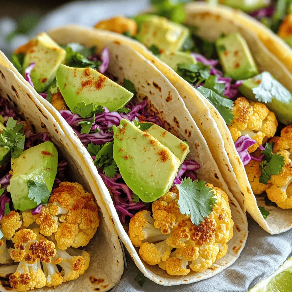 Für die gerösteten Blumenkohl-Tacos brauchen Sie einige Hauptzutaten. Diese Zutaten machen das Gericht lecker und gesund. Hier sind die wichtigsten: - 1 mittelgroßer Blumenkohl, in Röschen zerteilt - 8 kleine Maistortillas - 1 Avocado, in Scheiben geschnitten - 1 Tasse Rotkohl, fein gehobelt - ¼ Tasse frischer Koriander, gehackt Der Blumenkohl bildet die Basis. Er hat einen milden Geschmack und wird beim Rösten schön zart. Die Maistortillas sind perfekt, um die Füllung zu halten. Avocado bringt Cremigkeit, während Rotkohl für Frische sorgt. Der Koriander gibt einen tollen Geschmack. Die Gewürze machen diese Tacos besonders. Sie bringen Farbe und Geschmack. Hier sind die Gewürze, die Sie brauchen: - 2 Esslöffel Olivenöl - 1 Teelöffel Chilipulver - 1 Teelöffel Kreuzkümmel - ½ Teelöffel geräuchertes Paprikapulver - ½ Teelöffel Knoblauchpulver - Salz und Pfeffer nach Geschmack Olivenöl hilft, den Blumenkohl knusprig zu rösten. Chilipulver und Kreuzkümmel geben eine schöne Wärme. Geräuchertes Paprikapulver fügt eine rauchige Note hinzu. Knoblauchpulver bringt einen herzhaften Geschmack. Vergessen Sie nicht das Salz und den Pfeffer für das Finish. Zusätzlich zu den Hauptzutaten können Sie Ihre Tacos nach Belieben anpassen. Hier sind einige tolle Optionen: - ½ Tasse griechischer Joghurt oder milchfreier Joghurt (optional) - Limettensaft zum Beträufeln Der Joghurt ist eine tolle Ergänzung. Er macht die Tacos cremiger. Limettensaft bringt Frische und Säure. Sie können auch andere Toppings hinzufügen wie Salsa oder frische Tomaten. Diese Zutaten machen Ihre Tacos noch besser. Für das vollständige Rezept können Sie [Full Recipe] anschauen. Genießen Sie das Kochen! Zuerst nimmst du einen mittelgroßen Blumenkohl und zerteilst ihn in Röschen. Das macht ihn einfacher zu rösten. In einer großen Schüssel vermengst du die Blumenkohlröschen mit Olivenöl und den Gewürzen. Du brauchst Chilipulver, Kreuzkümmel, geräuchertes Paprikapulver, Knoblauchpulver, Salz und Pfeffer. Mische alles gut, bis jede Rösche gleichmäßig bedeckt ist. Dieser Schritt sorgt dafür, dass der Blumenkohl voller Geschmack ist. Heize deinen Ofen auf 220°C vor. Lege ein Backblech mit Backpapier aus. Verteile die gewürzten Blumenkohlröschen gleichmäßig auf dem Blech. So rösten sie besser. Lass den Blumenkohl für 25-30 Minuten im Ofen. Wende ihn einmal in der Mitte der Zeit. So wird er goldbraun und zart. Der Duft wird deine Küche erfüllen und deinen Hunger steigern. Wenn der Blumenkohl fertig ist, nimm ihn aus dem Ofen und lass ihn kurz abkühlen. Währenddessen kannst du die Maistortillas in einer heißen Pfanne erwärmen. Mach das für etwa 30 Sekunden pro Seite. Jetzt kommt der spannende Teil: Baue deine Tacos zusammen. Nimm eine Tortilla und füge eine Portion des gerösteten Blumenkohls hinzu. Belege die Tacos mit Avocadoscheiben, Rotkohl und frischem Koriander. Zum Schluss träufelst du Limettensaft darüber. Optional kannst du einen Klecks griechischen Joghurt hinzufügen. So sind deine köstlichen gerösteten Blumenkohl-Tacos bereit zum Genießen! [Full Recipe] Um den Blumenkohl perfekt zu rösten, achte darauf, die Röschen gleichmäßig zu schneiden. Alle Stücke sollten gleich groß sein, damit sie gleichmäßig garen. Ein weiterer wichtiger Punkt ist die Temperatur. Röste den Blumenkohl bei 220°C. Dadurch wird er außen knusprig und innen zart. Wende die Röschen zur Hälfte der Garzeit, um eine gleichmäßige Bräunung zu erzielen. Die Gewürze sind der Schlüssel zu geschmackvollen Tacos. Du kannst die Mengen anpassen. Wenn du es scharf magst, füge mehr Chilipulver hinzu. Für eine mildere Variante, reduziere die Gewürze. Auch andere Gewürze sind möglich. Probiere zum Beispiel Cayennepfeffer oder Curry. So kannst du den Geschmack deiner Tacos ganz nach deinem Wunsch gestalten. Die richtigen Beilagen machen die Tacos noch besser. Avocado ist ein Muss. Sie bringt Cremigkeit. Auch frischer Koriander ist wichtig. Für einen zusätzlichen Crunch, füge Rotkohl hinzu. Saucen wie Joghurt oder Salsa passen perfekt dazu. Wenn du es würziger magst, ist scharfe Sauce eine tolle Option. Kombiniere alles und genieße die Vielfalt der Aromen in deinen Tacos. {{image_4}} Wenn Sie vegane Tacos möchten, ist das ganz einfach! Lassen Sie einfach den griechischen Joghurt weg. Stattdessen können Sie eine Avocado-Creme machen. Mischen Sie eine reife Avocado mit etwas Limettensaft und Salz. Das sorgt für einen tollen Geschmack und eine cremige Textur. Für glutenfreie Tacos nutzen Sie einfach Mais-Tortillas. Diese sind leicht zu finden und passen perfekt zu den gerösteten Blumenkohl-Tacos. Achten Sie darauf, dass die Tortillas in der Verpackung als glutenfrei gekennzeichnet sind. So können Sie beruhigt genießen. Um den Tacos mehr Textur zu geben, können Sie verschiedene Toppings hinzufügen. Hier sind einige Vorschläge: - Gehackte Nüsse oder Samen wie Mandeln oder Kürbiskerne - Frisch gehackte Tomaten für eine saftige Note - Jalapeños für etwas Schärfe - Frischkäse oder veganer Käse für mehr Cremigkeit Diese Toppings bringen Abwechslung in Ihre Tacos und machen sie noch leckerer. Experimentieren Sie ruhig mit verschiedenen Kombinationen. So finden Sie Ihren persönlichen Favoriten. Für das komplette Rezept klicken Sie hier: [Full Recipe]. Wenn du Reste von deinen gerösteten Blumenkohl-Tacos hast, lagere sie richtig. Wickele die Tacos in Frischhaltefolie oder lege sie in einen luftdichten Behälter. So bleiben sie frisch. Du kannst die Tacos auch ohne die Toppings lagern. Das schützt die Avocado und den Rotkohl vor dem Welken. Um die Tacos aufzuwärmen, benutze eine Pfanne. Erhitze die Tacos bei mittlerer Hitze. Das sorgt dafür, dass sie knusprig bleiben. Du kannst auch den Ofen nutzen. Lege sie auf ein Backblech und heize den Ofen auf 180°C (350°F). Backe die Tacos für etwa 10 Minuten. Achte darauf, dass sie nicht verbrennen. Im Kühlschrank halten die Tacos etwa 2 bis 3 Tage. Achte darauf, sie gut verpackt zu lagern. Wenn du die Tacos länger aufbewahren möchtest, friere die Füllung ein. So bleibt der Geschmack frisch. Die Füllung kannst du bis zu 2 Monate im Gefrierschrank lagern. Tauen sie einfach im Kühlschrank auf, bevor du sie aufwärmst. Für das komplette Rezept schau dir die [Full Recipe] an. Um den Blumenkohl knuspriger zu machen, achte auf die Rösttemperatur. Heize deinen Ofen auf 220°C vor. Das sorgt für eine schöne Kruste. Verwende auch weniger Öl. Zu viel Öl macht den Blumenkohl weich. Wende die Röschen während des Röstens. So wird er gleichmäßig knusprig. Ja, du kannst andere Gemüsesorten verwenden. Paprika und Zucchini passen gut dazu. Sie bringen Farbe und Geschmack. Brokkoli ist auch eine tolle Option. Achte darauf, die Stücke gleichmäßig klein zu schneiden. So garen sie gleichmäßig wie der Blumenkohl. Zu gerösteten Blumenkohl-Tacos passen viele Saucen. Eine einfache Avocado-Sauce ist frisch und cremig. Du kannst auch eine scharfe Salsa probieren. Diese gibt einen tollen Kick. Griechischer Joghurt passt ebenfalls gut. Er ist mild und rundet den Geschmack ab. Weitere Details findest du in der [Full Recipe]. Geröstete Blumenkohl-Tacos sind einfach und lecker. Wir haben die Zutaten, die Zubereitung und die besten Tipps durchgesehen. Du hast jetzt die Infos, um köstliche Tacos zu machen. Denk daran, die Gewürze und Toppings nach deinem Geschmack anzupassen. Experimentiere mit Variationen für mehr Vielfalt. Lagere Reste richtig, damit sie frisch bleiben. Mit diesen Ideen machst du gelungene Tacos, die jedem gefallen. Viel Spaß beim Kochen und Genießen!