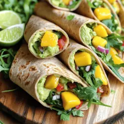 - 2 große Vollkorn-Tortillas - 1 reife Avocado, püriert - 1 reife Mango, gewürfelt - 1 Tasse roter Paprika, dünn geschnitten - 1 Tasse Rucola oder Babyspinat - 1/4 Tasse rote Zwiebel, fein gehackt - 2 Esslöffel Limettensaft - 1 Esslöffel Olivenöl - 1 Teelöffel Honig (optional) - Salz und Pfeffer nach Geschmack - 1/4 Tasse frischer Koriander, gehackt Um die Zesty Avocado Mango Wraps perfekt zuzubereiten, sind die richtigen Zutaten wichtig. Die Hauptzutaten sind sehr einfach. Große Vollkorn-Tortillas bilden die Basis. Die pürierte Avocado bringt eine cremige Textur. Die gewürfelte Mango fügt einen süßen und frischen Geschmack hinzu. Für mehr Crunch und Farbe verwenden wir roten Paprika. Rucola oder Babyspinat sorgt für einen gesunden grünen Touch. Die rote Zwiebel gibt einen leckeren Biss. Für den Geschmack brauchen wir Limettensaft. Er bringt eine zesty Note. Olivenöl hilft, alles zu verbinden. Ein bisschen Honig macht es süßer, wenn du magst. Salz und Pfeffer runden das Ganze ab. Frischer Koriander bringt noch mehr Frische. Diese Zutaten helfen dir, eine köstliche und gesunde Mahlzeit zu kreieren. Du kannst das Rezept im Detail im Full Recipe finden. Zuerst nehme ich die reife Avocado und schneide sie auf. Ich löffle das Fruchtfleisch in eine Schüssel. Dann füge ich den Limettensaft, etwas Honig, Salz und Pfeffer hinzu. Diese Mischung rühre ich glatt. Die Avocadocreme wird so frisch und zart. Jetzt lege ich die großen Vollkorn-Tortillas auf eine saubere Arbeitsfläche. Ich achte darauf, dass sie flach liegen. Dann trage ich eine großzügige Schicht der Avocadocreme gleichmäßig auf jede Tortilla auf. Ich lasse etwas Platz an den Rändern. Nun kommt der spaßige Teil. Ich verteile die gewürfelte Mango, die dünn geschnittene Paprika, den Rucola und die rote Zwiebel gleichmäßig über die Avocadocreme. Schließlich bestreue ich die Füllung mit frisch gehacktem Koriander. Das gibt zusätzlichen Geschmack und Farbe. Jetzt falte ich vorsichtig die Seiten der Tortilla nach innen. Ich rolle sie dann von unten nach oben auf. Es ist wichtig, dass die Füllungen gut drin bleiben. Zum Schluss schneide ich die Wraps diagonal in zwei Hälften. So zeige ich die bunten Füllungen. Um die beste Avocado zu finden, drücke sanft auf die Schale. Sie sollte leicht nachgeben. Wenn die Avocado zu fest ist, ist sie noch nicht reif. Wenn sie zu weich ist, ist sie überreif. Achte auch auf die Farbe. Eine dunkle Haut zeigt oft, dass sie reif ist. Frische Mangos kaufst du am besten im Supermarkt oder auf dem Markt. Sie sollten angenehm duften und eine glatte Haut haben. Wenn sie leicht weich sind, ist das ein gutes Zeichen. Überreife Mangos haben dunkle Flecken. Um deine Wraps ansprechend zu präsentieren, lege sie auf ein Holzbrett. Schneide sie diagonal, damit die bunten Füllungen sichtbar werden. Ein paar Limettenschnitze daneben machen das Bild frisch. Garnieren mit frischem Koriander bringt Farbe. Für Dips und Saucen passen Joghurt oder eine scharfe Salsa gut. Du kannst auch eine einfache Limettenvinaigrette machen. Sie gibt den Wraps einen leckeren Kick. Avocados sind reich an gesunden Fetten. Sie enthalten Ballaststoffe und viele Vitamine. Mangos sind süß und bieten viel Vitamin C. Zusammen sind sie eine gesunde, nahrhafte Wahl. Vollkorn-Tortillas sind besser als Weißmehl-Tortillas. Sie haben mehr Ballaststoffe und Nährstoffe. Das hilft dir, dich länger satt zu fühlen. Diese Kombination macht die Zesty Avocado Mango Wraps nicht nur lecker, sondern auch gesund! Wenn du mehr über die Zesty Avocado Mango Wraps erfahren möchtest, schau dir das Full Recipe an. {{image_4}} Für eine vegane Variante der Zesty Avocado Mango Wraps können Sie pflanzliche Produkte verwenden. Statt Honig nehmen Sie Agavendicksaft. Das gibt den Wraps eine süße Note, ohne tierische Produkte. Fügen Sie zusätzlich mehr Gemüse hinzu, wie Karotten oder Gurken. Das sorgt für noch mehr Crunch und Frische. Um die Wraps proteinreicher zu machen, können Sie Bohnen oder Hähnchen hinzufügen. Schwarze Bohnen sind eine gute Wahl. Sie passen gut zu Avocado und Mango. Wenn Sie Hähnchen verwenden, grillen Sie es zuerst, bevor Sie es in die Wraps legen. Quinoa ist auch eine tolle Füllung. Es gibt den Wraps eine nussige Note und ist sehr nahrhaft. Für mehr Geschmack probieren Sie scharfe Saucen oder Gewürzmischungen. Eine Prise Cayennepfeffer oder Chili gibt den Wraps einen Kick. Sie können auch frische Kräuter wie Basilikum oder Minze verwenden. Diese Kräuter geben den Wraps ein einzigartiges Aroma und frische Note. Um die Zesty Avocado Mango Wraps frisch zu halten, bewahre sie im Kühlschrank auf. Wickel die Wraps fest in Frischhaltefolie. So bleiben sie knackig und lecker. Wenn du die Wraps nicht sofort isst, solltest du sie nicht zu lange stehen lassen. Verfärbungen der Avocado können schnell auftreten. Um dies zu vermeiden, träufle etwas Limettensaft über die Füllung. Das hilft auch, den Geschmack frisch zu halten. Für Meal Prepping kannst du die Wraps leicht vorbereiten. Mache die Avocadocreme und schneide das Gemüse am Vorabend. Halte alles getrennt, bis du bereit bist, die Wraps zu rollen. So verlierst du nicht viele Nährstoffe. Du kannst die Füllung auch in kleinen Behältern aufbewahren. Das macht es einfach, die Portionen zu steuern. Wenn du die Wraps für einige Tage lagerst, dann rolle sie erst kurz vor dem Essen. So bleiben sie frisch und schmackhaft. Die Zesty Avocado Mango Wraps sind im Kühlschrank etwa drei Tage haltbar. Bewahre sie in einem luftdichten Behälter auf. So bleiben sie frisch und lecker. Vermeide, sie zu lange stehen zu lassen. Die Avocado kann sich schnell verfärben und weich werden. Ja, du kannst die Wraps einfrieren. Wickele sie gut in Frischhaltefolie. Lege sie dann in einen gefrierfesten Beutel. So bleiben sie bis zu einem Monat frisch. Um sie aufzutauen, lasse sie über Nacht im Kühlschrank. Du kannst sie auch direkt in der Mikrowelle erwärmen. Diese Wraps schmecken toll mit frischem Salat. Du kannst auch einen Joghurt-Dip oder Salsa dazu servieren. Ein knuspriges Gemüse-Sticks sind ebenfalls eine gute Wahl. Diese Beilagen ergänzen den frischen Geschmack der Wraps perfekt. Das Rezept für Zesty Avocado Mango Wraps findest du im vollständigen Rezeptablauf. Es ist einfach und macht viel Spaß beim Zubereiten. Probiere es aus und genieße die Kombination der frischen Zutaten. Die Zesty Avocado Mango Wraps sind einfach zuzubereiten und sehr gesund. Wir haben die Hauptzutaten wie Tortillas, Avocado und Mango betrachtet. Die Zubereitung war leicht, und die Tipps helfen dir, die besten Zutaten zu wählen. Variationen ermöglichen kreative Anpassungen. Diese Wraps sind lecker und bieten viele gesundheitliche Vorteile. Denke daran, sie frisch zu lagern und ansprechende Beilagen zu wählen. Genieße die tollen Aromen und teile sie mit anderen!