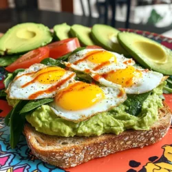 - 2 Scheiben Vollkornbrot - 1 reife Avocado, zerdrückt - 2 große Eier - 1 Esslöffel Olivenöl Die Hauptzutaten sind einfach und gesund. Vollkornbrot gibt dem Sandwich einen nussigen Geschmack und viel Ballaststoffe. Wähle eine reife Avocado, die schön weich ist. Sie wird cremig und lecker. Große Eier sind wichtig für den guten Geschmack. Verwende frisches Olivenöl, um die Eier zu braten. - ½ Teelöffel Knoblauchpulver - Salz und Pfeffer nach Geschmack - 2 Scheiben Tomate - ¼ Tasse Babyspinat Die Gewürze machen den Unterschied. Knoblauchpulver bringt einen tollen Geschmack. Salz und Pfeffer sind die Basics, um alles abzurunden. Füge frische Tomatenscheiben hinzu, um das Sandwich frisch zu halten. Babyspinat sorgt für einen grünen Crunch und viele Nährstoffe. - Scharfe Soße - Chili-Flocken Wenn du es würziger magst, probiere scharfe Soße. Chili-Flocken geben dem Sandwich einen zusätzlichen Kick. Du kannst sie nach Belieben hinzufügen, um den Geschmack zu verstärken. Für das gesamte Rezept besuche [Full Recipe]. Zuerst zerdrücke die reife Avocado in einer kleinen Schüssel. Ich benutze eine Gabel, um sie schön cremig zu machen. Füge dann Knoblauchpulver, Salz und Pfeffer hinzu. Mische alles gut. Die Mischung sollte eine schöne, glatte Konsistenz haben. Lass die Avocado-Mischung beiseite. Erhitze eine beschichtete Pfanne bei mittlerer Hitze. Gib einen Esslöffel Olivenöl in die Pfanne. Schlage die Eier vorsichtig in die Pfanne. Du kannst sie als Spiegelei oder Rührei zubereiten. Würze die Eier mit etwas Salz und Pfeffer, wenn sie garen. Achte darauf, dass sie die gewünschte Konsistenz haben. Röste die Scheiben Vollkornbrot nach deinem Geschmack. Während das Brot röstet, schichte das Sandwich. Verteile die zerdrückte Avocado großzügig auf jede Brotscheibe. Lege dann frischen Spinat und eine Scheibe Tomate auf eine der Brotscheiben. Platziere die gebratenen Eier vorsichtig auf die Tomate. Decke das Sandwich mit der anderen Brotscheibe ab, sodass die Avocado-Seite nach unten zeigt. Halbiere das Sandwich diagonal und genieße es! Für mehr Details, schau dir das [Full Recipe] an. Die Wahl der Zutaten ist wichtig für den Geschmack. Wähle reife Avocados. Sie sollten weich sein, aber nicht matschig. Drücke leicht darauf, um die Reife zu prüfen. Eine gute Avocado hat eine grüne Farbe ohne dunkle Flecken. Verwende frische Eier, die gesund sind. Sie sollten keinen unangenehmen Geruch haben. Das sorgt für den besten Geschmack in deinem Sandwich. Wie erhält man das perfekte Ei? Es kommt auf die Hitze an. Erhitze die Pfanne auf mittlerer Stufe. Schlage die Eier vorsichtig hinein. Magst du sie weich oder hart? Lass sie nur so lange garen, wie du möchtest. Das Brot sollte knusprig sein. Röste es goldbraun. Das gibt dem Sandwich den besten Biss. Das Anrichten macht Spaß. Lege die Avocado auf das Brot. Füge frischen Spinat und Tomatenscheiben hinzu. Platziere die Eier darauf, wenn sie fertig sind. Du kannst das Sandwich diagonal schneiden. Das sieht schön aus und ist einfach zu essen. Denke daran, das Sandwich auf einem bunten Teller zu servieren. Das macht das Essen noch ansprechender. Du kannst auch zusätzliche Scheiben Avocado oder Tomate anrichten. Experimentiere mit Chili-Flocken für einen Extra-Kick. Für mehr Ideen, schau dir das [Full Recipe] an. {{image_4}} Für ein veganes Sandwich kann man Tofu oder Kichererbsen verwenden. Diese sind gute Alternativen zu Eiern. Zerdrücke den Tofu und würze ihn. Du kannst auch Kichererbsen pürieren und sie so verwenden. Für vegane Brotoptionen wähle glutenfreies oder Sauerteigbrot. Diese Brote passen gut zu Avocado und sorgen für einen tollen Geschmack. Eine großartige Idee ist es, Feta-Käse zur Avocado zu geben. Dieser Käse bringt eine salzige Note. Er schmeckt gut mit der cremigen Avocado. Du kannst auch gegrilltes Gemüse hinzufügen. Paprika und Zucchini sind lecker und gesund. Sie bringen Farbe und Geschmack in dein Sandwich. Magst du es scharf? Dann füge Jalapeños hinzu. Diese bringen einen tollen Kick. Du kannst frische oder eingelegte verwenden. Experimentiere auch mit verschiedenen Saucen. Sriracha oder BBQ-Sauce machen das Sandwich aufregend. Probiere verschiedene Kombinationen aus, um deinen perfekten Geschmack zu finden. Um dein Avocado Egg Breakfast Sandwich frisch zu halten, lege es in eine luftdichte Box. So bleibt das Brot knusprig. Du kannst auch Frischhaltefolie verwenden. Vermeide die Lagerung im Kühlschrank, da die Avocado schnell braun wird. Wenn du das Sandwich nicht sofort isst, halte die Zutaten getrennt. Das hält alles frisch und lecker. Du kannst die Zutaten im Voraus zubereiten, um Zeit zu sparen. Zerdrücke die Avocado und würze sie. Das kannst du bis zu zwei Stunden vor dem Essen machen. Röste das Brot erst kurz vor dem Servieren. So bleibt es frisch und knusprig. Die Eier kannst du ebenfalls im Voraus kochen. Halte sie dann kühl, bis du bereit bist, dein Sandwich zu machen. Die Haltbarkeit der Zutaten ist wichtig. Die zerdrückte Avocado bleibt 1-2 Tage frisch, wenn du sie gut abdeckst. Die gekochten Eier halten sich etwa eine Woche im Kühlschrank. Vollkornbrot bleibt etwa eine Woche frisch, wenn es gut verpackt ist. Tomaten und Spinat sind am besten frisch. Verwende diese Zutaten innerhalb von 3-5 Tagen für den besten Geschmack. Wenn Sie eine Avocado wählen, schauen Sie auf die Farbe. Reife Avocados sind dunkelgrün bis fast schwarz. Drücken Sie leicht auf die Frucht. Wenn sie sich weich anfühlt, ist sie reif. Vermeiden Sie Avocados, die sehr hart sind. Diese sind noch nicht bereit zum Essen. Wenn sie sehr weich oder braun sind, sind sie möglicherweise überreif. Lagern Sie reife Avocados im Kühlschrank, um sie frisch zu halten. Ja, Sie können das Sandwich im Voraus machen. Bereiten Sie die Avocado und die Eier vor und bewahren Sie sie getrennt auf. Toasten Sie das Brot erst kurz vor dem Essen. So bleibt das Brot frisch und knusprig. Packen Sie alles sicher in Behälter, um es zu transportieren. Wenn Sie das Sandwich auf dem Weg essen wollen, verwenden Sie einen stabilen Behälter, damit nichts zerdrückt wird. Ja, es gibt viele Alternativen zu Vollkornbrot. Sie können auch Roggenbrot verwenden, das einen starken Geschmack hat. Baguette oder Ciabatta sind ebenfalls gute Optionen. Für eine glutenfreie Wahl probieren Sie Reisbrot oder Maisbrot. Jedes Brot bringt seinen eigenen Geschmack und Textur mit. So können Sie das Sandwich nach Ihrem Geschmack anpassen. Für das vollständige Rezept schauen Sie sich das Full Recipe an. Zusammenfassend haben wir ein einfaches Rezept für ein leckeres Avocado-Sandwich besprochen. Wir begannen mit den Hauptzutaten wie Vollkornbrot und Eiern. Dann sahen wir uns die Zubereitung und einige nützliche Tipps an. Variationen boten spannende Möglichkeiten, das Sandwich individuell anzupassen. Mit diesen Ideen und Tipps kannst du ein leckeres Sandwich zaubern. Experimentiere mit Zutaten und finde deinen eigenen Favoriten!