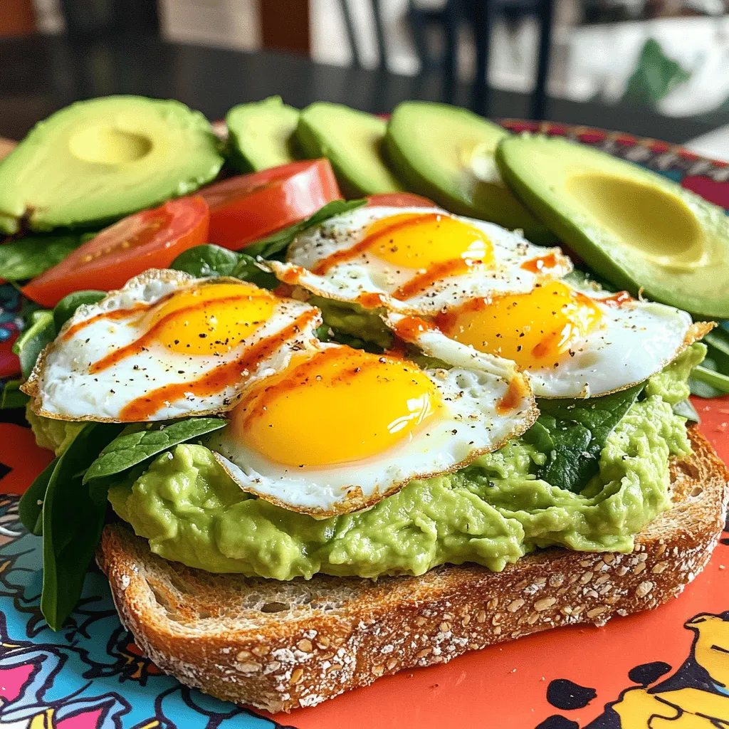 - 2 Scheiben Vollkornbrot - 1 reife Avocado, zerdrückt - 2 große Eier - 1 Esslöffel Olivenöl Die Hauptzutaten sind einfach und gesund. Vollkornbrot gibt dem Sandwich einen nussigen Geschmack und viel Ballaststoffe. Wähle eine reife Avocado, die schön weich ist. Sie wird cremig und lecker. Große Eier sind wichtig für den guten Geschmack. Verwende frisches Olivenöl, um die Eier zu braten. - ½ Teelöffel Knoblauchpulver - Salz und Pfeffer nach Geschmack - 2 Scheiben Tomate - ¼ Tasse Babyspinat Die Gewürze machen den Unterschied. Knoblauchpulver bringt einen tollen Geschmack. Salz und Pfeffer sind die Basics, um alles abzurunden. Füge frische Tomatenscheiben hinzu, um das Sandwich frisch zu halten. Babyspinat sorgt für einen grünen Crunch und viele Nährstoffe. - Scharfe Soße - Chili-Flocken Wenn du es würziger magst, probiere scharfe Soße. Chili-Flocken geben dem Sandwich einen zusätzlichen Kick. Du kannst sie nach Belieben hinzufügen, um den Geschmack zu verstärken. Für das gesamte Rezept besuche [Full Recipe]. Zuerst zerdrücke die reife Avocado in einer kleinen Schüssel. Ich benutze eine Gabel, um sie schön cremig zu machen. Füge dann Knoblauchpulver, Salz und Pfeffer hinzu. Mische alles gut. Die Mischung sollte eine schöne, glatte Konsistenz haben. Lass die Avocado-Mischung beiseite. Erhitze eine beschichtete Pfanne bei mittlerer Hitze. Gib einen Esslöffel Olivenöl in die Pfanne. Schlage die Eier vorsichtig in die Pfanne. Du kannst sie als Spiegelei oder Rührei zubereiten. Würze die Eier mit etwas Salz und Pfeffer, wenn sie garen. Achte darauf, dass sie die gewünschte Konsistenz haben. Röste die Scheiben Vollkornbrot nach deinem Geschmack. Während das Brot röstet, schichte das Sandwich. Verteile die zerdrückte Avocado großzügig auf jede Brotscheibe. Lege dann frischen Spinat und eine Scheibe Tomate auf eine der Brotscheiben. Platziere die gebratenen Eier vorsichtig auf die Tomate. Decke das Sandwich mit der anderen Brotscheibe ab, sodass die Avocado-Seite nach unten zeigt. Halbiere das Sandwich diagonal und genieße es! Für mehr Details, schau dir das [Full Recipe] an. Die Wahl der Zutaten ist wichtig für den Geschmack. Wähle reife Avocados. Sie sollten weich sein, aber nicht matschig. Drücke leicht darauf, um die Reife zu prüfen. Eine gute Avocado hat eine grüne Farbe ohne dunkle Flecken. Verwende frische Eier, die gesund sind. Sie sollten keinen unangenehmen Geruch haben. Das sorgt für den besten Geschmack in deinem Sandwich. Wie erhält man das perfekte Ei? Es kommt auf die Hitze an. Erhitze die Pfanne auf mittlerer Stufe. Schlage die Eier vorsichtig hinein. Magst du sie weich oder hart? Lass sie nur so lange garen, wie du möchtest. Das Brot sollte knusprig sein. Röste es goldbraun. Das gibt dem Sandwich den besten Biss. Das Anrichten macht Spaß. Lege die Avocado auf das Brot. Füge frischen Spinat und Tomatenscheiben hinzu. Platziere die Eier darauf, wenn sie fertig sind. Du kannst das Sandwich diagonal schneiden. Das sieht schön aus und ist einfach zu essen. Denke daran, das Sandwich auf einem bunten Teller zu servieren. Das macht das Essen noch ansprechender. Du kannst auch zusätzliche Scheiben Avocado oder Tomate anrichten. Experimentiere mit Chili-Flocken für einen Extra-Kick. Für mehr Ideen, schau dir das [Full Recipe] an. {{image_4}} Für ein veganes Sandwich kann man Tofu oder Kichererbsen verwenden. Diese sind gute Alternativen zu Eiern. Zerdrücke den Tofu und würze ihn. Du kannst auch Kichererbsen pürieren und sie so verwenden. Für vegane Brotoptionen wähle glutenfreies oder Sauerteigbrot. Diese Brote passen gut zu Avocado und sorgen für einen tollen Geschmack. Eine großartige Idee ist es, Feta-Käse zur Avocado zu geben. Dieser Käse bringt eine salzige Note. Er schmeckt gut mit der cremigen Avocado. Du kannst auch gegrilltes Gemüse hinzufügen. Paprika und Zucchini sind lecker und gesund. Sie bringen Farbe und Geschmack in dein Sandwich. Magst du es scharf? Dann füge Jalapeños hinzu. Diese bringen einen tollen Kick. Du kannst frische oder eingelegte verwenden. Experimentiere auch mit verschiedenen Saucen. Sriracha oder BBQ-Sauce machen das Sandwich aufregend. Probiere verschiedene Kombinationen aus, um deinen perfekten Geschmack zu finden. Um dein Avocado Egg Breakfast Sandwich frisch zu halten, lege es in eine luftdichte Box. So bleibt das Brot knusprig. Du kannst auch Frischhaltefolie verwenden. Vermeide die Lagerung im Kühlschrank, da die Avocado schnell braun wird. Wenn du das Sandwich nicht sofort isst, halte die Zutaten getrennt. Das hält alles frisch und lecker. Du kannst die Zutaten im Voraus zubereiten, um Zeit zu sparen. Zerdrücke die Avocado und würze sie. Das kannst du bis zu zwei Stunden vor dem Essen machen. Röste das Brot erst kurz vor dem Servieren. So bleibt es frisch und knusprig. Die Eier kannst du ebenfalls im Voraus kochen. Halte sie dann kühl, bis du bereit bist, dein Sandwich zu machen. Die Haltbarkeit der Zutaten ist wichtig. Die zerdrückte Avocado bleibt 1-2 Tage frisch, wenn du sie gut abdeckst. Die gekochten Eier halten sich etwa eine Woche im Kühlschrank. Vollkornbrot bleibt etwa eine Woche frisch, wenn es gut verpackt ist. Tomaten und Spinat sind am besten frisch. Verwende diese Zutaten innerhalb von 3-5 Tagen für den besten Geschmack. Wenn Sie eine Avocado wählen, schauen Sie auf die Farbe. Reife Avocados sind dunkelgrün bis fast schwarz. Drücken Sie leicht auf die Frucht. Wenn sie sich weich anfühlt, ist sie reif. Vermeiden Sie Avocados, die sehr hart sind. Diese sind noch nicht bereit zum Essen. Wenn sie sehr weich oder braun sind, sind sie möglicherweise überreif. Lagern Sie reife Avocados im Kühlschrank, um sie frisch zu halten. Ja, Sie können das Sandwich im Voraus machen. Bereiten Sie die Avocado und die Eier vor und bewahren Sie sie getrennt auf. Toasten Sie das Brot erst kurz vor dem Essen. So bleibt das Brot frisch und knusprig. Packen Sie alles sicher in Behälter, um es zu transportieren. Wenn Sie das Sandwich auf dem Weg essen wollen, verwenden Sie einen stabilen Behälter, damit nichts zerdrückt wird. Ja, es gibt viele Alternativen zu Vollkornbrot. Sie können auch Roggenbrot verwenden, das einen starken Geschmack hat. Baguette oder Ciabatta sind ebenfalls gute Optionen. Für eine glutenfreie Wahl probieren Sie Reisbrot oder Maisbrot. Jedes Brot bringt seinen eigenen Geschmack und Textur mit. So können Sie das Sandwich nach Ihrem Geschmack anpassen. Für das vollständige Rezept schauen Sie sich das Full Recipe an. Zusammenfassend haben wir ein einfaches Rezept für ein leckeres Avocado-Sandwich besprochen. Wir begannen mit den Hauptzutaten wie Vollkornbrot und Eiern. Dann sahen wir uns die Zubereitung und einige nützliche Tipps an. Variationen boten spannende Möglichkeiten, das Sandwich individuell anzupassen. Mit diesen Ideen und Tipps kannst du ein leckeres Sandwich zaubern. Experimentiere mit Zutaten und finde deinen eigenen Favoriten!