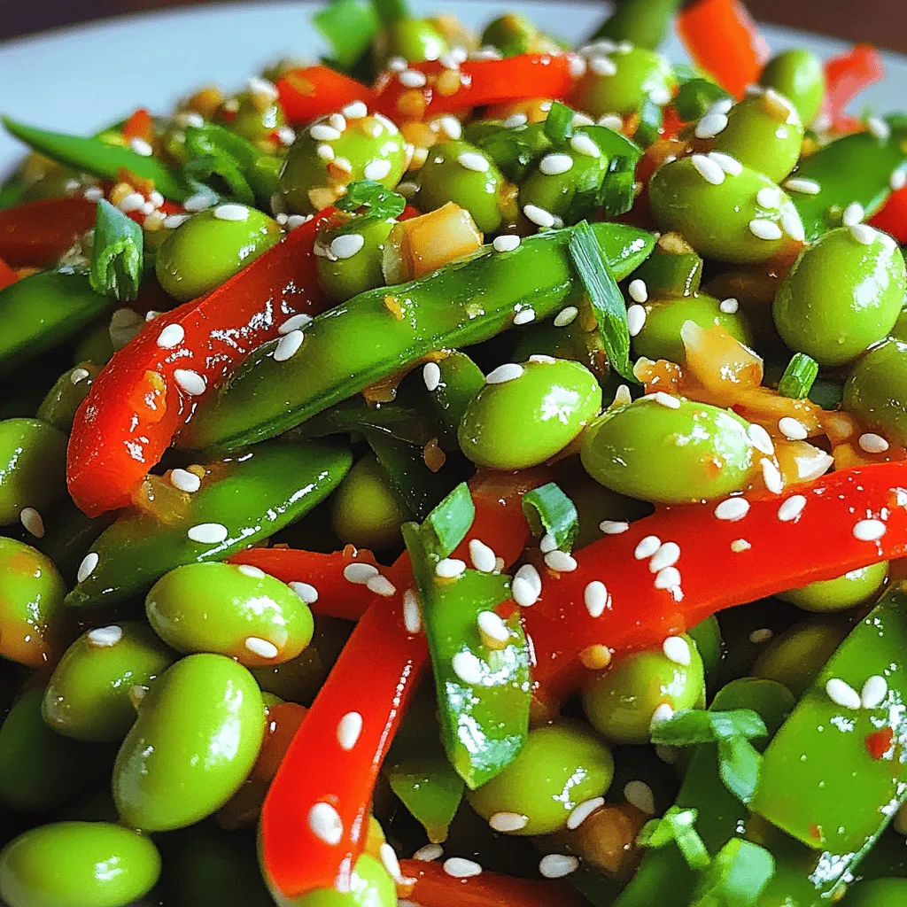 Für die Würzige Knoblauch-Edamame-Pfanne brauchen Sie einige wichtige Zutaten: - 2 Tassen geschälte Edamame (frisch oder gefroren) - 1 Esslöffel Sesamöl - 3 Knoblauchzehen, fein gehackt - 1 Esslöffel frischer Ingwer, fein gehackt - 1 rote Paprika, in Streifen geschnitten - 1 Tasse Zuckerschoten - 1-2 Esslöffel Sojasauce (geringer Natriumgehalt) - 1 Esslöffel Chilipaste (nach Geschmack anpassen) - 1 Teelöffel Honig oder Agavensirup - 2 Frühlingszwiebeln, gehackt - Sesamsamen zum Garnieren - Frischer Koriander zur Garnierung (optional) Diese Zutaten sorgen für einen tollen Geschmack und eine bunte Präsentation. Zusätzlich zu den Hauptzutaten können Sie einige Aromen hinzufügen: - Knoblauch und Ingwer bringen Wärme und Tiefe. - Chilipaste sorgt für die richtige Schärfe. - Honig oder Agave fügt eine süße Note hinzu. - Sojasauce bringt Umami und einen salzigen Geschmack. Diese Aromen machen das Gericht spannend und lecker. Sie können die Zutaten leicht anpassen: - Verwenden Sie Brokkoli oder Karotten für mehr Farbe. - Fügen Sie Tofu oder Hühnchen hinzu für mehr Protein. - Ersetzen Sie Sojasauce durch Tamari für eine glutenfreie Option. Es gibt viele Möglichkeiten, um die Würzige Knoblauch-Edamame-Pfanne nach Ihrem Geschmack zu gestalten. Wenn Sie mehr über die Zubereitung erfahren möchten, schauen Sie sich das Full Recipe an. Zuerst musst du die Edamame vorbereiten. Wenn du gefrorene Edamame benutzt, koche sie in einem Topf mit kochendem Wasser. Lass sie 3-5 Minuten köcheln, bis sie weich sind. Dann gieße das Wasser ab und stelle die Edamame beiseite. Frische Edamame sind auch eine tolle Wahl. Sie brauchen weniger Zeit zum Garwerden. Nimm eine große Pfanne oder einen Wok. Erhitze das Sesamöl bei mittlerer Hitze. Wenn das Öl heiß ist, füge den gehackten Knoblauch und den Ingwer hinzu. Brate sie 1-2 Minuten an, bis sie einen herrlichen Duft abgeben. Achte darauf, dass sie nicht anbrennen. Jetzt kommt das Gemüse. Gib die geschnittene rote Paprika und die Zuckerschoten in die Pfanne. Brate alles 3-4 Minuten an. Das Gemüse sollte weich, aber noch knackig bleiben. So bleibt der Geschmack frisch und lebendig. Füge die vorbereiteten Edamame in die Pfanne. Gieße die Sojasauce, die Chilipaste und den Honig oder Agavensirup darüber. Mische alles gut durch, damit die Aromen sich verbinden. Brate das Ganze für weitere 2-3 Minuten. So werden die Edamame durchwärmt und genießen den Geschmack. Nimm die Pfanne vom Herd. Bestreue die Edamame-Pfanne mit den gehackten Frühlingszwiebeln und den Sesamsamen. Wenn du magst, kannst du auch frischen Koriander hinzufügen. Serviere die Pfanne warm in kleinen Schalen. So sieht das Gericht lecker aus und du kannst es sofort genießen. Du findest die vollständige Zubereitung im [Full Recipe]. Die Würzige Knoblauch-Edamame-Pfanne ist perfekt für Meal Prep. Sie können die Zutaten im Voraus schneiden. Bereiten Sie eine große Menge zu und teilen Sie sie in Portionen auf. So haben Sie gesunde Mahlzeiten für die Woche. Lagern Sie die fertige Pfanne in luftdichten Behältern im Kühlschrank. Das spart Zeit und Aufwand an hektischen Tagen. Jeder hat einen anderen Geschmack. Passen Sie die Schärfe nach Ihren Vorlieben an. Verwenden Sie weniger Chilipaste, wenn Sie es mild mögen. Für mehr Feuer fügen Sie einfach mehr hinzu. Sie können auch frische Chilischoten verwenden. Dies gibt der Pfanne eine andere Note. Experimentieren Sie mit verschiedenen Varianten. So finden Sie den perfekten Schärfegrad für sich. Edamame gibt es frisch oder gefroren. Beide Optionen sind lecker und gesund. Wenn Sie frische Edamame verwenden, kochen Sie sie kurz in Wasser. Gefrorene Edamame sind schnell und einfach. Sie können sie direkt in die Pfanne geben. Beide Sorten liefern viel Protein und Ballaststoffe. Wählen Sie, was Ihnen am besten gefällt. So gestalten Sie Ihre Pfanne nach Ihrem Geschmack. Für das komplette Rezept schauen Sie sich die [Full Recipe] an. {{image_4}} Diese Edamame-Pfanne ist von Natur aus vegetarisch und vegan. Sie verwendet keine tierischen Produkte. Genießen Sie die gesunden Fette aus dem Sesamöl. Für mehr Geschmack können Sie Tofu hinzufügen. Tofu bringt Protein und macht das Gericht noch herzhafter. Fügen Sie mehr Gemüse hinzu, um das Gericht bunter zu machen. Brokkoli, Karotten oder Champignons eignen sich gut. Diese Gemüsesorten bieten nicht nur Farbe, sondern auch verschiedene Nährstoffe. Experimentieren Sie mit dem, was Sie mögen oder was gerade Saison hat. Um das Gericht zu einer vollwertigen Mahlzeit zu machen, fügen Sie Proteinquellen hinzu. Gegrilltes Hähnchen oder Garnelen passen perfekt. Auch Quinoa ist eine tolle Option. Es ist gesund und gibt Ihnen Energie. So bleibt die Würzige Knoblauch-Edamame-Pfanne nahrhaft und sättigend. Für die gesamte Zubereitung und Zutaten schauen Sie in das [Full Recipe]. Um die Edamame-Pfanne frisch zu halten, lassen Sie sie zuerst abkühlen. Füllen Sie die abgekühlte Mischung in einen luftdichten Behälter. So bleibt der Geschmack erhalten. Sie können die Pfanne bis zu drei Tage im Kühlschrank lagern. Um die Edamame-Pfanne wieder aufzuwärmen, nutzen Sie eine Pfanne oder die Mikrowelle. Erhitzen Sie sie bei mittlerer Hitze. Fügen Sie einen Spritzer Wasser hinzu, um das Austrocknen zu verhindern. So bleibt das Gemüse knackig und frisch. Im Kühlschrank hält die Pfanne bis zu drei Tage. Wenn Sie sie länger aufbewahren möchten, frieren Sie sie ein. In einem gefrierfesten Behälter hält sie bis zu einem Monat. Achten Sie darauf, die Pfanne gut zu verpacken, um Gefrierbrand zu vermeiden. Ja, die Würzige Knoblauch-Edamame-Pfanne ist glutenfrei, wenn du glutenfreie Sojasauce verwendest. Normale Sojasauce enthält Weizen. Also, achte darauf, eine glutenfreie Option zu wählen. Das macht das Gericht sicher für Menschen mit Glutenunverträglichkeit. Du kannst die Chilipaste nach deinem Geschmack ändern. Wenn du es schärfer magst, füge mehr hinzu. Für weniger Schärfe, nimm einfach weniger. Fang mit einem Esslöffel an und taste dich langsam vor. So kannst du die perfekte Schärfe für dich finden. Ja, frische Edamame zu schälen ist einfach. Nimm die Schoten und drücke leicht, um die Bohnen herauszudrücken. Es macht Spaß und die frischen Bohnen schmecken besser. Wenn du gefrorene Edamame verwendest, sind sie bereits geschält. Die Würzige Knoblauch-Edamame-Pfanne passt gut zu vielen Beilagen. Reis ist eine gute Wahl. Du kannst auch Quinoa oder einen frischen Salat servieren. Diese Beilagen ergänzen die Aromen und machen die Mahlzeit rund. Die Reste der Edamame-Pfanne halten sich gut im Kühlschrank. Du kannst sie bis zu drei Tage aufbewahren. Stelle sicher, dass du sie in einem luftdichten Behälter aufbewahrst. Zum Aufwärmen, benutze die Mikrowelle oder eine Pfanne, um sie warm zu genießen. Die Würzige Knoblauch-Edamame-Pfanne ist einfach zuzubereiten und sehr lecker. Wir haben die Hauptzutaten, Varianten und viele Tipps besprochen. Diese Pfanne ist perfekt für Meal Prep und lässt sich gut anpassen. Du kannst sie vegetarisch oder vegan gestalten und mit frischem Gemüse bereichern. Am Ende hast du ein gesundes Gericht, das leicht aufzubewahren ist. Probiere es aus und finde deine Lieblingsversion. Es wird dir bestimmt schmecken!