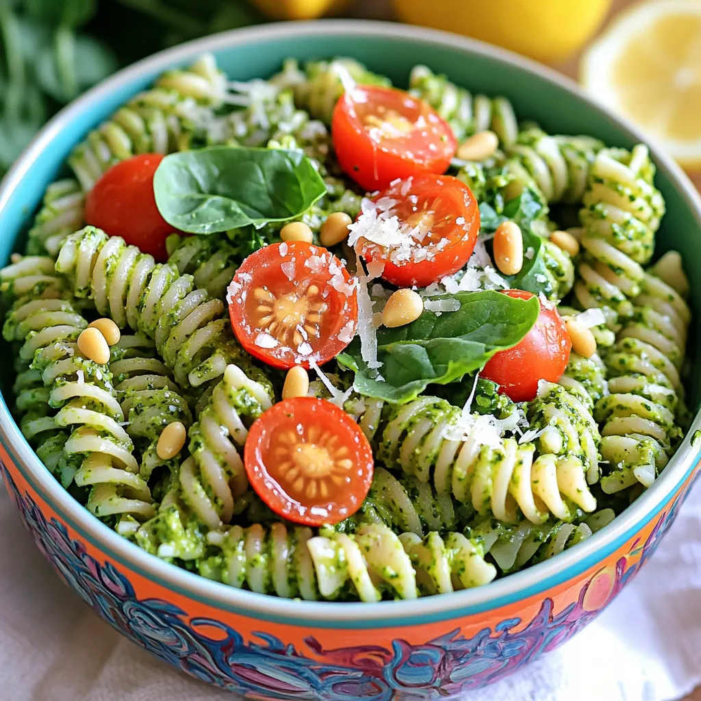 - 225 g Vollkornpasta (z.B. Fusilli oder Penne) - 500 g frischer Spinat - 100 g Rucola - 50 g frische Basilikumblätter - 30 g Pinienkerne (geröstet) - 30 g geriebener Parmesan (plus zusätzlich zum Servieren) Die Hauptzutaten sind wichtig für den Geschmack. Vollkornpasta bringt Ballaststoffe. Spinat, Rucola und Basilikum geben Frische und Farbe. Pinienkerne fügen einen nussigen Crunch hinzu, während Parmesan den umami Geschmack verstärkt. - 2 Knoblauchzehen, fein gehackt - 1/2 Teelöffel Zitronenschale - 45 ml Olivenöl - Salz und Pfeffer nach Geschmack Für das Pesto sind Gewürze und Öle entscheidend. Knoblauch gibt Tiefe, und Zitronenschale sorgt für Frische. Olivenöl macht die Mischung cremig, während Salz und Pfeffer die Aromen hervorheben. - Kirschtomaten, halbiert (zum Garnieren) - Frische Zitronenschnitze (zum Servieren) Die Garnituren machen das Gericht besonders. Kirschtomaten bringen Süße und Farbe. Zitronenschnitze geben einen zusätzlichen Frischekick. Für das vollständige Rezept, schau dir [Full Recipe] an. Um die Pasta perfekt zu kochen, fangen Sie mit einem großen Topf an. Füllen Sie ihn mit Wasser und fügen Sie Salz hinzu. Das Wasser sollte sprudeln, wenn Sie die Pasta hineingeben. Ich empfehle, Vollkornpasta zu verwenden, da sie gesünder ist. Kochen Sie die Pasta nach den Anweisungen auf der Verpackung. Die Al-Dente-Technik sorgt dafür, dass die Pasta bissfest bleibt. Wenn die Zeit abgelaufen ist, reservieren Sie 120 ml vom Nudelwasser. Dann gießen Sie die Pasta ab und stellen sie beiseite. Jetzt kommt der Spaß! Geben Sie die frischen Zutaten in die Küchenmaschine. Fügen Sie Spinat, Rucola, Basilikum, geröstete Pinienkerne, Knoblauch, Zitronenschale und Parmesan hinzu. Eine Prise Salz und Pfeffer macht das Ganze interessanter. Pulsieren Sie die Mischung, bis alles fein gehackt ist. Achten Sie darauf, dass keine großen Stücke übrigbleiben. Jetzt emulgieren wir! Lassen Sie die Maschine weiterlaufen und träufeln Sie langsam das Olivenöl ein. Wenn das Pesto zu dick ist, fügen Sie etwas reserviertes Nudelwasser hinzu. So erreichen Sie die perfekte Konsistenz. Nehmen Sie eine große Schüssel und kombinieren Sie die Pasta mit dem Pesto. Rühren Sie vorsichtig um, bis die Pasta gleichmäßig bedeckt ist. Falls nötig, fügen Sie mehr Nudelwasser hinzu, um die Sauce zu lockern. Jetzt kommt der Präsentationsteil! Portionieren Sie die Pesto-Pasta in Schalen. Garnieren Sie die Pasta mit halbierten Kirschtomaten und einem zusätzlichen Streuen von Parmesan. Servieren Sie frische Zitronenschnitze dazu, um einen extra Frischekick zu geben. Das sieht nicht nur toll aus, sondern schmeckt auch großartig! Für das vollständige Rezept schauen Sie sich bitte das [Full Recipe] an. Um das Pesto perfekt zu machen, achte auf die Konsistenz. Du kannst die Mischung dicker oder dünner machen. Wenn dein Pesto zu dick ist, füge einfach etwas Nudelwasser hinzu. Das Wasser hilft, die richtige Textur zu finden. Probiere das Pesto und passe den Geschmack an. Möchtest du mehr Frische? Füge etwas Zitronensaft hinzu. Für mehr Tiefe kannst du auch etwas mehr Knoblauch verwenden. Die Wahl der Pasta ist wichtig für dein Gericht. Du kannst Fusilli oder Penne verwenden. Diese Formen halten die Sauce gut fest. Wenn du glutenfrei kochen möchtest, probiere glutenfreie Pasta. Sie schmeckt gut und hat eine ähnliche Textur. Achte nur darauf, die Kochzeit auf der Verpackung zu befolgen. Wenn du Reste hast, bewahre sie richtig auf. Du kannst die Pesto-Pasta in einem luftdichten Behälter im Kühlschrank lagern. So bleibt sie bis zu drei Tage frisch. Wenn du das Pesto einfrieren möchtest, fülle es in Eiswürfelformen. So hast du immer etwas zur Hand. Das gefrorene Pesto hält sich bis zu drei Monate. Wenn du es verwenden willst, lasse es einfach im Kühlschrank auftauen. Für das gesamte Rezept schau dir bitte die [Full Recipe] an. {{image_4}} Sie können mit verschiedenen grünen Blättern arbeiten. Mangold ist eine tolle Wahl. Er hat einen milden Geschmack und passt gut zum Pesto. Auch Grünkohl kann eine spannende Option sein. Mischen Sie die Blätter nach Lust und Laune. Experimentieren Sie auch mit Nüssen. Anstelle von Pinienkernen nehmen Sie Walnüsse oder Mandeln. Das gibt dem Pesto einen neuen Twist. Um das Gericht nahrhafter zu machen, fügen Sie Protein hinzu. Hühnchen ist eine klassische Wahl. Braten Sie es einfach an und schneiden Sie es in Stücke. Garnelen sind ebenfalls lecker. Sie garen schnell und bringen einen tollen Geschmack. Für eine vegetarische Option verwenden Sie Tofu. Marinieren Sie den Tofu vorher, um den Geschmack zu intensivieren. Es gibt auch viele vegane Optionen, die gut passen. Kichererbsen oder Linsen sind nahrhaft und sättigend. Verleihen Sie Ihrem Pesto einen neuen Geschmack. Passen Sie die Kräuter und Gewürze an. Frische Petersilie oder Minze können eine tolle Ergänzung sein. Für einen würzigeren Kick fügen Sie Chili oder Paprika hinzu. Sie können das Pesto auch mit Zitrusfrüchten anreichern. Ein Spritzer Limettensaft gibt einen frischen Geschmack. Für scharfe Varianten verwenden Sie scharfe Paprika oder Senf. So wird jede Portion einzigartig und spannend. Eine Portion Frische Spring Greens Pesto Pasta Bowl hat etwa 400 Kalorien. Diese Zahl kann leicht variieren, je nach den genauen Zutaten, die Sie verwenden. Die Hauptmakronährstoffe sind: - Kohlenhydrate: 60 g - Eiweiß: 15 g - Fett: 15 g Die Zutaten bringen viele Gesundheitsvorteile. Vollkornpasta ist reich an Ballaststoffen. Diese helfen, die Verdauung zu fördern. Frischer Spinat ist ein hervorragender Eisenspender. Rucola und Basilikum bieten viele Vitamine und Antioxidantien. Pinienkerne liefern gesunde Fette und Protein. Parmesan gibt nicht nur Geschmack, sondern auch Calcium. Das Rezept ergibt vier Portionen. Diese Pasta ist sehr vielseitig. Sie können sie mit verschiedenen Beilagen kombinieren. Ein einfach gemachter grüner Salat passt perfekt dazu. Auch gegrilltes Gemüse ist eine gute Wahl. Für eine ausgewogene Mahlzeit sollten Sie gesunde Fette und Proteine hinzufügen. Für spezielle Diäten ist dieses Rezept leicht anpassbar. Es ist einfach, eine vegane Version zu machen. Ersetzen Sie den Parmesan durch Hefeflocken oder eine Nussmischung. Auch glutenfreie Pasta ist erhältlich, falls Sie glutenfrei leben. Bei Allergien können Sie die Pinienkerne weglassen. Achten Sie darauf, alle Zutaten zu prüfen. So stellen Sie sicher, dass sie für Ihre Bedürfnisse geeignet sind. Um das perfekte Pesto zu machen, sind frische Zutaten wichtig. Ich empfehle, frischen Spinat, Rucola und Basilikum zu verwenden. Diese Kräuter bringen viel Geschmack. Verwende hochwertige Pinienkerne und frischen Knoblauch. Das hilft, eine kräftige Note zu erzielen. Die Konsistenz ist ebenfalls entscheidend. Wenn dein Pesto zu dick ist, füge langsam Nudelwasser hinzu. Pulsieren in der Küchenmaschine ist der Schlüssel. So wird die Mischung schön glatt. Achte darauf, das Pesto nach dem Mixen zu probieren. Du kannst die Gewürze nach deinem Geschmack anpassen. Ja, du kannst das Rezept im Voraus zubereiten. Koche die Pasta und bereite das Pesto vor. Lass die Pasta abkühlen und bewahre sie in einem luftdichten Behälter im Kühlschrank auf. So bleibt sie frisch. Das Pesto kann ebenfalls gut gelagert werden. Fülle es in ein Glas und bedecke die Oberfläche mit Olivenöl. So bleibt es länger frisch. Du kannst die Pasta und das Pesto am Tag des Servierens kombinieren. Das spart Zeit und macht das Kochen einfach. Wenn du keinen Parmesan verwenden möchtest, gibt es viele Alternativen. Für eine vegane Option sind Nährhefe oder Cashewkerne ideal. Sie bieten einen nussigen Geschmack. Für laktosefreie Alternativen kannst du laktosefreien Käse verwenden. Frisch geriebener Pecorino ist ebenfalls eine gute Wahl. Es ist wichtig, die Menge an Käse anzupassen, um den Geschmack zu erreichen, den du liebst. Das Rezept für Vollkornpasta mit Pesto ist einfach und lecker. Wir haben die Hauptzutaten, Gewürze und die besten Garnituren besprochen. Die Schritt-für-Schritt-Anleitung hilft dir beim Kochen und Zubereiten. Tipps zur perfekten Pesto und Varianten machen es spannend. Über die Nährwerte hast du jetzt auch Bescheid. Denke daran: Du kannst die Zutaten nach deinem Geschmack anpassen. Probiere neue Kombinationen und genieße gesunde Mahlzeiten. Kochen macht Freude und deine Familie wird es lieben!
