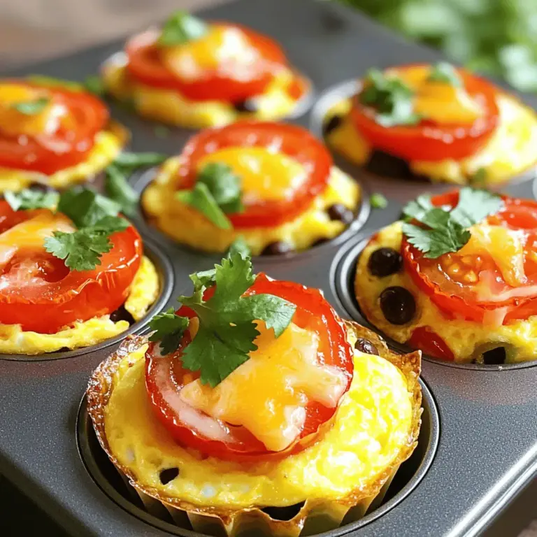 Um Tex Mex Eiers Muffins zu machen, brauchst du einige frische Zutaten. Hier ist die Liste der Hauptzutaten: - 6 große Eier - 1 Tasse Kirschtomaten, halbiert - 1 Paprika (rot oder grün), gewürfelt - 1 kleine rote Zwiebel, fein gehackt - 1 Tasse gekochte schwarze Bohnen, abgetropft und gespült - 1 Tasse geriebener Cheddar Käse Diese Zutaten geben den Muffins ihre leckere Textur und den tollen Geschmack. Die Eier sind die Basis und sorgen für eine schöne Konsistenz. Kirschtomaten und Paprika bringen Frische und Farbe. Schwarze Bohnen fügen Protein hinzu. Die richtigen Gewürze machen den Unterschied. Für diese Muffins benötigst du: - 1/2 Teelöffel Knoblauchpulver - 1/2 Teelöffel Kreuzkümmel - Salz und Pfeffer nach Geschmack Knoblauchpulver gibt einen würzigen Kick. Kreuzkümmel bringt einen warmen, erdigen Geschmack. Diese Gewürze ergänzen die anderen Zutaten perfekt. Wähle möglichst frische Zutaten aus. Achte darauf, dass die Eier frisch sind. Bio-Eier sind oft besser in Geschmack und Qualität. Die Tomaten sollten reif und saftig sein. Für die Paprika wähle eine mit glatter Haut und ohne Flecken. Für den Käse ist frischer, hochwertiger Cheddar ideal. Achte auch darauf, dass die Bohnen gut abgetropft sind, um die Muffins nicht zu wässrig zu machen. Wenn du die besten Zutaten wählst, schmecken deine Muffins noch besser. Die gesamte Zubereitung und die genauen Schritte findest du im Full Recipe. Heize deinen Ofen auf 375°F (190°C) vor. Dies sorgt für ein gleichmäßiges Backen. Fette eine Muffinform mit Kochspray oder Olivenöl ein. So bleiben die Muffins nicht kleben. Achte darauf, alle Förmchen gut einzufetten, damit das Herausnehmen leicht geht. Nimm eine große Rührschüssel und schlage sechs Eier auf. Verquirle die Eier gut. Füge dann das Knoblauchpulver, Kreuzkümmel, Salz und Pfeffer hinzu. Rühre alles gut um. Dadurch bekommt die Mischung tollen Geschmack. Die Gewürze sind wichtig für das Tex Mex Aroma. Achte darauf, dass die Würze gleichmäßig verteilt ist. Jetzt kommt der spannende Teil! Gib die halbierten Kirschtomaten, die gewürfelte Paprika, die gehackte Zwiebel und die schwarzen Bohnen in die Eimischung. Rühre alles gut um, bis es gut vermischt ist. Es ist wichtig, dass jeder Bissen voll von Geschmack ist. Füge dann die Hälfte des geriebenen Cheddar Käses hinzu. Rühre nochmals um. Jetzt ist deine Mischung bereit für die Muffinförmchen. Gieße sie gleichmäßig hinein. Fülle jedes Förmchen etwa zu 3/4. Streue den restlichen Käse oben drauf. Sieht das nicht gut aus? Für die vollständige Anleitung und weitere Tipps, schau dir das Full Recipe an. Um die Tex Mex Egg Muffins perfekt zu backen, heize zuerst deinen Ofen auf 375°F (190°C) vor. Achte darauf, dass die Muffinform gut gefettet ist. Das verhindert das Ankleben. Die ideale Backzeit liegt bei 18-20 Minuten. Die Muffins sind fertig, wenn sie fest und leicht goldbraun sind. Teste sie mit einem Zahnstocher. Wenn er sauber herauskommt, sind sie perfekt! Ein häufiges Problem ist, dass die Muffins nicht aufgehen. Das kann passieren, wenn die Eier nicht gut geschlagen sind. Achte darauf, sie gleichmäßig zu verquirlen. Ein weiteres Problem sind trockene Muffins. Das passiert oft, wenn du sie zu lange backst. Halte die Zeit genau ein. Wenn die Muffins zu dunkel sind, senke die Ofentemperatur. Du kannst die Tex Mex Egg Muffins leicht anpassen. Ersetze die Kirschtomaten durch Zucchini oder Spinat für einen anderen Geschmack. Probiere auch verschiedene Käsesorten, wie Feta oder Gouda. Du kannst zusätzlich proteinreiche Zutaten hinzufügen, wie Schinken oder Tofu. So bleibt das Rezept spannend und lecker! Für die vollständige Rezeptanleitung schaue dir das [Full Recipe] an. {{image_4}} Diese Muffins können einfach vegetarisch gemacht werden. Lass das Fleisch weg und füge mehr Gemüse hinzu. Du kannst Spinat, Zucchini oder Pilze verwenden. Das gibt den Muffins eine frische Note. Wenn du magst, kannst du auch Avocado hinzufügen. Das macht die Muffins cremiger und gesünder. Cheddar ist toll, aber warum nicht andere Käsesorten probieren? Du kannst Gouda, Feta oder Monterey Jack verwenden. Jeder Käse bringt seinen eigenen Geschmack. Experimentiere ruhig! Du kannst sogar scharfen Käse nehmen, wenn du es würziger magst. So machst du die Muffins noch interessanter. Um die Muffins noch nahrhafter zu machen, füge proteinreiche Zutaten hinzu. Kichererbsen sind eine gute Wahl. Sie machen die Muffins sättigender. Auch Tofu ist eine tolle Option. Zerkleinere ihn und mische ihn unter die Eier. So bekommst du mehr Eiweiß und eine neue Textur. Für das volle Rezept, schau dir die komplette Anleitung an! Tex Mex Eiers Muffins sind einfach lecker und sehr vielseitig. Um den besten Geschmack zu erhalten, lagere die Muffins in einem luftdichten Behälter. So bleiben sie frisch und saftig. Du kannst sie bei Raumtemperatur bis zu drei Tage aufbewahren. Wenn du sie länger lagern möchtest, empfehle ich, sie im Kühlschrank zu lagern. Dort halten sie sich bis zu einer Woche. Das Einfrieren ist eine tolle Option. Du kannst die Muffins nach dem Abkühlen in einen Gefrierbeutel legen. Achte darauf, die Luft so gut wie möglich herauszudrücken, um Gefrierbrand zu vermeiden. Auf diese Weise bleiben sie bis zu drei Monate frisch. Um sie wieder aufzuwärmen, kannst du sie einfach im Ofen oder in der Mikrowelle erhitzen. Bei 180°C im Ofen sind sie in etwa 10 Minuten bereit. In der Mikrowelle dauert es nur 1-2 Minuten. So hast du immer einen schnellen Snack zur Hand! Die Haltbarkeit der Tex Mex Eiers Muffins hängt von der Lagerung ab. Bei richtiger Lagerung kannst du die Muffins bis zu einer Woche im Kühlschrank genießen. Wenn du sie im Gefrierfach hast, kannst du sie sogar bis zu drei Monate aufbewahren. Achte darauf, die Muffins vor dem Verzehr gut zu prüfen. Wenn sie unangenehm riechen oder die Textur sich verändert hat, solltest du sie nicht mehr essen. So bleibst du sicher und kannst die leckeren Muffins genießen! Tex Mex Eiers Muffins brauchen etwa 18-20 Minuten im Ofen. Die genaue Zeit hängt von deinem Ofen ab. Du erkennst, dass sie fertig sind, wenn sie fest sind und eine goldene Oberfläche haben. Ein Zahnstocher sollte sauber herauskommen, wenn du ihn in die Mitte steckst. Ja, du kannst die Muffins im Voraus zubereiten. Bereite sie einfach wie im Rezept beschrieben vor. Du kannst sie dann im Kühlschrank lagern. Sie bleiben bis zu 3 Tage frisch. Wenn du sie aufwärmen willst, lege sie einfach in die Mikrowelle oder den Ofen. Tex Mex Eiers Muffins sind nahrhaft und lecker. Sie bieten eine gute Mischung aus Eiweiß und Ballaststoffen. Eine Portion hat etwa 120 Kalorien. Sie enthalten auch gesunde Fette aus dem Käse und den Bohnen. Diese Muffins sind voll mit Vitaminen durch das Gemüse. Sie sind eine tolle Wahl für ein gesundes Frühstück oder einen Snack. Tex Mex Eiers Muffins sind eine tolle Wahl für einen schnellen Snack oder ein Frühstück. Wir haben die Hauptzutaten und die besten Gewürze besprochen. Die Schritt-für-Schritt-Anleitung macht das Backen einfach. Außerdem sind Tipps und Variationen hilfreich, um diese Muffins nach deinem Geschmack zu gestalten. Denke daran, die Muffins richtig zu lagern, um die Frische zu bewahren. Mit diesen Informationen kannst du jetzt leckere Tex Mex Eiers Muffins zubereiten, die jeder mögen wird. Probiere sie aus und genieße!
