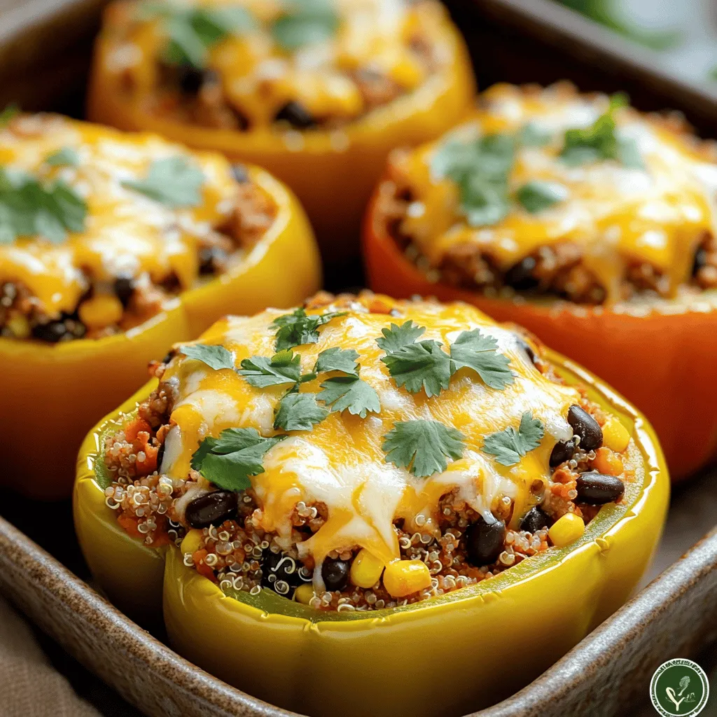 - 4 große Paprika (in beliebiger Farbe) - 1 Tasse gekochte Quinoa oder Reis - 450 g gemahlenes Truthahn- oder Rindfleisch Die Hauptzutaten sind wichtig, um die perfekte Füllung für die Paprika zu schaffen. Große Paprika geben uns viel Platz für die Füllung. Ich mag bunte Paprika, weil sie schön aussehen und viel Geschmack haben. Gekochte Quinoa oder Reis bringt Textur und hilft, die Füllung zu binden. Das gemahlene Fleisch gibt den köstlichen, herzhaften Geschmack. Du kannst Truthahn oder Rindfleisch verwenden, je nach Vorliebe. - 1 Packung Taco-Gewürz - 1 Tasse schwarze Bohnen, abgetropft und abgespült - 1 Tasse Mais (aus der Dose oder gefroren) - 1 Tasse gewürfelte Tomaten (frisch oder aus der Dose) - 1 Tasse geriebener Käse (Cheddar oder mexikanische Mischung) Gewürze machen das Gericht lebendig. Taco-Gewürz bringt die typischen Aromen der Tex-Mex-Küche. Das ist der Schlüssel für den Geschmack. Schwarze Bohnen und Mais fügen Protein und Süße hinzu, während gewürfelte Tomaten Frische bringen. Der Käse ist das i-Tüpfelchen. Er schmilzt schön und macht die Paprika cremig. Du kannst Cheddar oder eine mexikanische Mischung wählen. Für das vollständige Rezept, schau dir die [Full Recipe] an. Heize deinen Ofen auf 190°C vor. Das ist wichtig, damit die Paprika gut garen. Nimm vier große Paprika und schneide die Oberseiten ab. Entferne die Kerne und Membranen. Diese Teile sind nicht lecker und machen das Essen schwer. Bestreiche die Außenseite jeder Paprika leicht mit Olivenöl. Das gibt Geschmack und hilft beim Bräunen. Stelle die Paprika aufrecht in eine Auflaufform. Erhitze in einer großen Pfanne bei mittlerer Hitze 450 g gemahlenes Truthahn- oder Rindfleisch. Brate es an, bis es braun ist, etwa 5-7 Minuten. Lass überschüssiges Fett ab, damit das Gericht nicht zu fettig wird. Füge ein Paket Taco-Gewürz hinzu. Rühre dann 1 Tasse gekochte Quinoa oder Reis, 1 Tasse schwarze Bohnen, 1 Tasse Mais und 1 Tasse gewürfelte Tomaten ein. Mische alles gut und lasse die Füllung 3-5 Minuten garen. Schmecke mit Salz und Pfeffer ab. Nimm die Pfanne vom Herd. Rühre die Hälfte des geriebenen Käses ein, bis er schmilzt. Fülle jede vorbereitete Paprika mit der Mischung. Drücke die Mischung sanft nach unten, damit alles reinpasst. Bestreue jede gefüllte Paprika mit dem restlichen Käse. Decke die Auflaufform locker mit Aluminiumfolie ab und backe sie im Ofen für 25 Minuten. Nimm die Folie ab und backe weitere 10-15 Minuten, bis der Käse sprudelt. Lass die gefüllten Paprika etwas abkühlen, bevor du sie servierst. Du findest das vollständige Rezept hier: [Full Recipe]. Um die Füllung perfekt zu machen, ist das Anbraten des Fleisches entscheidend. Erhitze die Pfanne gut, bevor du das Fleisch hinzufügst. So erhältst du eine schöne Bräunung. Das sorgt für einen tollen Geschmack. Achte darauf, das Fleisch nicht zu lange zu braten. Es sollte saftig bleiben. Die Gewürze sind der Schlüssel zu einem guten Geschmack. Nutze Taco-Gewürz für den perfekten Kick. Kombiniere es mit etwas Salz und Pfeffer. Das bringt die Aromen zur Geltung. Du kannst auch frische Kräuter wie Koriander hinzufügen. Das gibt einen frischen Geschmack. Für die Cheesy Taco Stuffed Peppers ist Käse wichtig. Cheddar ist eine beliebte Wahl. Er schmilzt gut und hat einen kräftigen Geschmack. Du kannst auch eine mexikanische Käsemischung verwenden. Diese enthält verschiedene Käsesorten und bietet einen tollen Geschmack. Wenn du Käsealternativen suchst, probiere vegane Sorten. Diese schmelzen oft nicht so gut, aber sie bringen trotzdem viel Geschmack. Achte darauf, dass die Alternative gut zu deinem Gericht passt. So stellst du sicher, dass der Käse die Füllung ergänzt. Die Präsentation deiner gefüllten Paprika ist wichtig. Garniere sie mit frischem Koriander. Das sieht nicht nur gut aus, sondern schmeckt auch frisch. Du kannst auch einen Klecks Sauerrahm oder griechischen Joghurt dazugeben. Das bringt eine cremige Note. Serviere die Paprika auf einem schönen Teller. Füge einige Beilagen hinzu, wie einen frischen Salat. Das bietet eine schöne Abwechslung. Du kannst auch Tortilla-Chips dazu reichen. So wird die Mahlzeit noch spannender. {{image_4}} Für eine vegane oder vegetarische Variante der Cheesy Taco Stuffed Peppers können Sie pflanzliche Fleischalternativen verwenden. Produkte wie Tofuhack oder Seitan bieten eine tolle Textur und Geschmack. Sie können die Füllung auch mit mehr Gemüse anreichern. Zucchini, Pilze oder Spinat sind super Ergänzungen. Diese Optionen machen das Gericht leicht und gesund. Zusätzlich können Sie die gefüllten Paprika mit leckeren Toppings versehen. Avocado oder Jalapeños bringen Frische und Schärfe. Ein Klecks saure Sahne oder griechischer Joghurt macht das Gericht cremig. Experimentieren Sie auch mit verschiedenen Käsesorten. Mozzarella oder Gouda können eine interessante Wendung geben. Jede Variation bringt ihren eigenen Geschmack und macht das Essen spannend. Um Ihre Cheesy Taco Stuffed Peppers frisch zu halten, können Sie sie im Kühlschrank oder im Gefrierfach lagern. Wenn Sie sie im Kühlschrank aufbewahren, legen Sie die gefüllten Paprika in einen luftdichten Behälter. So bleiben sie bis zu fünf Tage frisch. Für längere Lagerung ist das Gefrierfach ideal. Wickeln Sie die Paprika fest in Frischhaltefolie und packen Sie sie dann in einen Gefrierbeutel. So halten sie bis zu drei Monate. Achten Sie darauf, das Datum auf den Beutel zu schreiben, damit Sie wissen, wann Sie sie eingefroren haben. Wenn es Zeit ist, die gefüllten Paprika wieder zu genießen, können Sie sie in der Mikrowelle oder im Ofen aufwärmen. Die Mikrowelle ist schnell, aber das Ergebnis kann weniger knusprig sein. Stellen Sie die Paprika auf einen mikrowellengeeigneten Teller und decken Sie sie mit einem feuchten Papiertuch ab. Erwärmen Sie sie in 1-Minuten-Intervallen, bis sie heiß sind. Der Ofen bietet eine bessere Textur. Heizen Sie ihn auf 180°C vor. Legen Sie die gefüllten Paprika in eine Auflaufform und decken Sie sie mit Aluminiumfolie ab. Backen Sie sie für etwa 15 bis 20 Minuten, bis sie warm sind. So bleibt der Käse schön schmelzend und die Paprika zart. Zusätzlich sollten Sie beim Aufwärmen darauf achten, die Paprika nicht zu lange zu erhitzen. So vermeiden Sie, dass sie austrocknen. Ein Spritzer Wasser in die Auflaufform kann helfen, die Feuchtigkeit zu halten. Die Zubereitung von Cheesy Taco Stuffed Peppers dauert insgesamt etwa 55 Minuten. Die Vorbereitungszeit beträgt 15 Minuten. In diesen 15 Minuten schneiden Sie die Paprika und bereiten die Füllung vor. Danach backen Sie die gefüllten Paprika für 25 Minuten mit Folie. Am Ende nehmen Sie die Folie ab und backen weitere 10-15 Minuten. So erhalten Sie perfekt zarte Paprika mit schmelzendem Käse. Ja, Sie können die Paprika im Voraus füllen. Füllen Sie die Paprika bis zu einem Tag vorher und lagern Sie sie im Kühlschrank. Achten Sie darauf, die gefüllten Paprika in einem luftdichten Behälter aufzubewahren. Vor dem Backen sollten Sie sie etwa 10 Minuten bei Raumtemperatur stehen lassen. So erwärmen sich die Paprika gleichmäßiger und brauchen nicht länger im Ofen. Ideal zu gefüllten Paprika passen verschiedene Beilagen. Hier sind einige Vorschläge: - Ein frischer grüner Salat mit leichtem Dressing - Nachos mit Salsa und Guacamole - Reis oder Quinoa als gesunde Beilage - Sauerrahm oder griechischer Joghurt zum Dippen - Gegrilltes Gemüse für extra Farbe und Geschmack Diese Beilagen ergänzen die Aromen der gefüllten Paprika und machen das Essen noch leckerer. In diesem Artikel haben wir die Zubereitung von Cheesy Taco Stuffed Peppers besprochen. Die Zutaten sind einfach und lecker, von großen Paprika bis zu Käse. Die Schritt-für-Schritt-Anleitung hilft dir, sie perfekt zu machen. Vergiss nicht die nützlichen Tipps und Variationen, um dein Gericht zu verfeinern. Kreativität ist hier der Schlüssel. Experimentiere mit verschiedenen Füllungen und Toppings. So wird dein Gericht garantiert zum Hit!