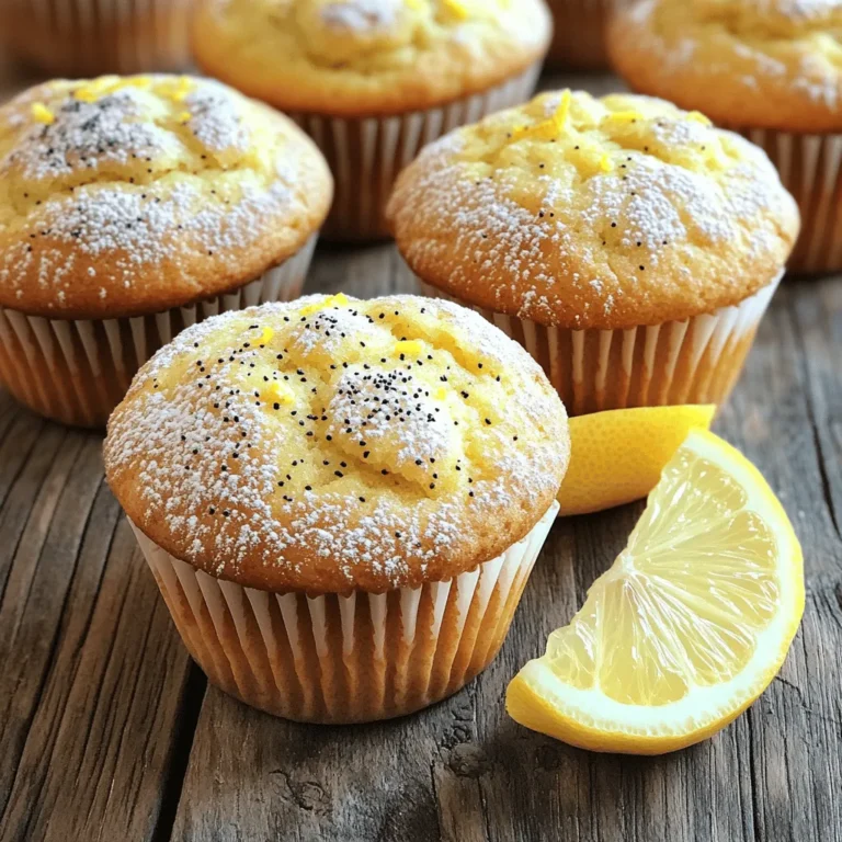 Für die spritzigen Zitronen-Mohn-Muffins brauchen Sie: - 1 ½ Tassen Allzweckmehl - 1 Teelöffel Backpulver - ½ Teelöffel Natron - ½ Teelöffel Salz - 2 Esslöffel Mohnsamen - ½ Tasse ungesalzene Butter, weich - 1 Tasse Zucker - 2 große Eier - 1 Tasse Natur-Joghurt - Schale von 2 Zitronen - 2 Esslöffel frischer Zitronensaft - 1 Teelöffel Vanilleextrakt Jede Zutat hat ihre eigene Rolle. - Allzweckmehl: Dies gibt den Muffins Struktur. - Backpulver und Natron: Diese sorgen dafür, dass die Muffins schön aufgehen. - Mohnsamen: Sie bringen einen tollen Crunch und Geschmack. - Butter: Macht die Muffins weich und feucht. - Zucker: Süßt die Muffins und hilft beim Bräunen. - Eier: Sie binden die Zutaten und sorgen für eine gute Textur. - Joghurt: Macht die Muffins saftig und gibt einen tollen Geschmack. - Zitronenschale und -saft: Sie bringen die frische Zitrusnote. - Vanilleextrakt: Fügt einen sanften, süßen Geschmack hinzu. Es gibt tolle Alternativen, wenn Sie etwas ändern möchten. - Allzweckmehl: Verwenden Sie Dinkelmehl für einen nussigen Geschmack. - Butter: Kokosöl kann eine gute pflanzliche Option sein. - Joghurt: Verwenden Sie griechischen Joghurt für mehr Cremigkeit. - Zucker: Honig oder Ahornsirup können die Muffins süßen. - Eier: Ein Apfelmus oder Flachs kann Eier ersetzen. Diese Alternativen helfen Ihnen, die Muffins nach Ihrem Geschmack zu gestalten. Probieren Sie es aus! Zuerst heizen wir den Ofen auf 175°C vor. Das ist wichtig für die perfekte Backtemperatur. Dann bereiten wir das Muffinblech vor. Sie können Papierförmchen verwenden oder das Blech leicht einfetten. So lösen sich die Muffins später gut. Achten Sie darauf, dass das Blech gleichmäßig gefettet oder mit Förmchen ausgelegt ist. Jetzt machen wir den Teig. In einer mittelgroßen Schüssel vermengen wir das Mehl, Backpulver, Natron, Salz und die Mohnsamen. Wir nehmen einen Schneebesen und mischen alles gut. Das gibt den Muffins eine schöne Textur. In einer großen Schüssel schlagen wir die weiche Butter mit dem Zucker. Das dauert ein paar Minuten. Die Mischung sollte hell und cremig sein. Dann fügen wir die Eier einzeln hinzu und mischen gut nach jeder Zugabe. Jetzt kommen die anderen Zutaten dazu: Joghurt, Zitronenschale, Zitronensaft und Vanilleextrakt. Rühren Sie alles gut um. Danach fügen wir die trockenen Zutaten langsam hinzu. Wir falten sie vorsichtig unter. Es ist wichtig, nicht zu viel zu rühren, sonst werden die Muffins hart. Nun verteilen wir den Teig gleichmäßig in die Muffinförmchen. Füllen Sie jede Vertiefung zu etwa zwei Dritteln. Das lässt genug Platz zum Aufgehen. Jetzt backen wir die Muffins für 18-20 Minuten. Ein Zahnstocher hilft uns zu testen, ob sie fertig sind. Wenn er sauber herauskommt, sind die Muffins bereit. Lassen Sie die Muffins 5 Minuten in der Form abkühlen. Dann setzen Sie sie auf ein Kuchengitter. So kühlen sie gleichmäßig ab. Für das beste Ergebnis, bestäuben Sie die Muffins leicht mit Puderzucker. Servieren Sie sie mit einer Zitronenscheibe für zusätzlichen Schwung. Das macht sie besonders frisch und einladend. Wenn Sie das Full Recipe befolgen, wird das Ergebnis köstlich sein! Einer der häufigsten Fehler ist es, die Muffins zu übermixen. Das kann die Muffins hart machen. Mischen Sie die trockenen und nassen Zutaten nur, bis sie gerade verbunden sind. Wenn der Teig klumpig aussieht, ist das in Ordnung. Ein weiterer Fehler ist, die Muffins zu lange zu backen. Überprüfen Sie sie nach 18 Minuten mit einem Zahnstocher. Wenn er sauber herauskommt, sind sie fertig. Die richtige Konsistenz ist wichtig für leckere Muffins. Verwenden Sie Raumtemperatur Butter und Eier. Das hilft, eine gleichmäßige Mischung zu erreichen. Der Joghurt sorgt für Feuchtigkeit und sorgt dafür, dass die Muffins fluffig werden. Zu viel Mehl kann die Muffins trocken machen. Verwenden Sie einen Messbecher und löffeln Sie das Mehl sanft in die Tasse, um es richtig zu messen. Sie können die Muffins leicht anpassen. Fügen Sie frische Heidelbeeren oder Himbeeren hinzu, um eine fruchtige Note zu bekommen. Für einen nussigen Geschmack, probieren Sie gehackte Mandeln oder Walnüsse. Wenn Sie es süßer mögen, können Sie die Zuckermenge erhöhen oder etwas Honig hinzufügen. Diese Anpassungen machen das Rezept vielseitig und spannend. {{image_4}} Eure Muffins können sich leicht ändern, um neue Aromen zu bieten. Ihr könnt die Menge an Zucker anpassen, wenn ihr es weniger süß mögt. Ein Spritzer mehr Zitronensaft bringt frische. Für einen besonderen Kick, fügt geriebene Ingwerwurzel hinzu. Das gibt den Muffins eine spannende Note. Wer Nüsse mag, kann eine halbe Tasse gehackte Mandeln oder Walnüsse einarbeiten. Diese Optionen machen die Muffins aufregend. Saisonalität bringt Abwechslung in eure Muffins. Im Frühling und Sommer könnt ihr frische Beeren wie Himbeeren oder Blaubeeren hinzufügen. Diese Früchte passen gut zur Zitrone. Im Herbst bringt ein wenig geriebener Apfel viel Saftigkeit. Im Winter könnt ihr getrocknete Früchte wie Cranberries einfügen. Diese Variationen sorgen für einen neuen Geschmack und machen die Muffins besonders. Wenn ihr glutenfrei backen möchtet, ersetzt das Weizenmehl durch eine Mischung aus glutenfreien Mehlen. Mais- oder Reismehl sind gute Optionen. Für eine vegane Version lasst ihr die Eier weg. Nutzt stattdessen einen sogenannten "Ersatz": 1 Esslöffel Leinsamenmehl mit 3 Esslöffeln Wasser. Das lässt die Muffins gut zusammenhalten. Auch pflanzliche Butter oder Öl kann die Tierprodukte ersetzen. So könnt ihr alle in den Genuss der Muffins bringen. Für das vollständige Rezept besucht bitte den Abschnitt "Vollständiges Rezept". Um die Frische Ihrer Muffins zu bewahren, legen Sie sie in einen luftdichten Behälter. Ideal ist es, die Muffins bei Raumtemperatur aufzubewahren. So bleiben sie weich und lecker. Sie können die Muffins bis zu drei Tage frisch halten. Für die beste Qualität sollten Sie sie nicht im Kühlschrank lagern. Die Kälte kann die Textur verändern. Wenn Sie mehr Muffins backen möchten, können Sie sie auch einfrieren. Lassen Sie die Muffins zuerst vollständig abkühlen. Wickeln Sie jede Muffin einzeln in Frischhaltefolie. Legen Sie sie dann in einen Gefrierbeutel. So vermeiden Sie Gefrierbrand. Sie können die Muffins bis zu drei Monate im Gefrierfach aufbewahren. Zum Aufwärmen der Muffins nehmen Sie sie einfach aus dem Gefrierfach. Lassen Sie sie zunächst etwas auftauen. Heizen Sie dann Ihren Ofen auf 175°C vor. Legen Sie die Muffins auf ein Backblech und erwärmen Sie sie für etwa 10 Minuten. Alternativ können Sie auch die Mikrowelle nutzen. Stellen Sie die Mikrowelle auf mittlere Leistung und erwärmen Sie jeden Muffin für 15-20 Sekunden. So schmecken sie wie frisch gebacken. Zitronen-Mohn-Muffins bleiben frisch für etwa 3 bis 5 Tage. Lagern Sie sie in einem luftdichten Behälter. So bleibt der Geschmack und die Textur erhalten. Wenn Sie sie länger aufbewahren möchten, frieren Sie sie ein. Das hilft, die Frische zu bewahren. Ja, Sie können Muffinteig einfrieren! Füllen Sie den Teig in eine gefriergeeignete Form. Lassen Sie etwas Platz, da der Teig beim Backen aufgeht. Vor dem Backen tauen Sie den Teig einfach im Kühlschrank auf. Dann backen Sie die Muffins wie im Rezept beschrieben. So haben Sie immer frische Muffins zur Hand. Wenn Sie keinen Joghurt haben, gibt es Alternativen. Sie können saure Sahne oder Buttermilch verwenden. Auch pflanzliche Joghurts sind eine gute Option. Diese Zutaten geben den Muffins die nötige Feuchtigkeit und helfen, die richtige Konsistenz zu erzielen. Ich freue mich, Ihnen dieses einfache Rezept für spritzige Zitronen-Mohn-Muffins vorzustellen. Diese Muffins sind leicht, frisch und perfekt für jeden Anlass. Sie sind einfach zu machen und die Zutaten sind leicht zu finden. Zutaten: - 1 ½ Tassen Allzweckmehl - 1 Teelöffel Backpulver - ½ Teelöffel Natron - ½ Teelöffel Salz - 2 Esslöffel Mohnsamen - ½ Tasse ungesalzene Butter, weich - 1 Tasse Zucker - 2 große Eier - 1 Tasse Natur-Joghurt - Schale von 2 Zitronen - 2 Esslöffel frischer Zitronensaft - 1 Teelöffel Vanilleextrakt Diese Muffins ergeben 12 Portionen. Jede Portion hat etwa 200 Kalorien. Sie sind eine gute Wahl für ein schnelles Frühstück oder einen Snack. Sie liefern Energie und sind lecker. Um die Muffins schön zu präsentieren, können Sie sie leicht mit Puderzucker bestäuben. Eine Zitronenscheibe an der Seite gibt einen tollen Akzent. Servieren Sie die Muffins warm oder bei Raumtemperatur. Sie passen gut zu einem Glas Milch oder einer Tasse Tee. Für das vollständige Rezept, schauen Sie sich die Anleitung an und genießen Sie diese frischen Muffins! Dieses Blogpost gab dir einen klaren Überblick über die Herstellung von Muffins. Wir haben die Zutaten, deren Funktionen und Alternativen besprochen. Die Schritt-für-Schritt-Anleitung zeigt dir, wie du den Teig zubereitest und perfekt bäckst. Ich gab dir Tipps, um Fehler zu vermeiden und die Konsistenz zu optimieren. Außerdem zeigten wir Variationen und Lagerungshinweise. Nutze das vollständige Rezept, um köstliche Zitronen-Mohn-Muffins zu backen. Viel Spaß beim Ausprobieren!