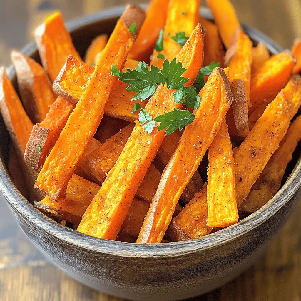 - 2 große Süßkartoffeln - 2 Esslöffel Olivenöl - Gewürze: geräuchertes Paprikapulver, Knoblauchpulver, Cayennepfeffer Süßkartoffeln sind die Hauptzutat. Sie sind süß und nährstoffreich. Wählen Sie große, feste Süßkartoffeln. Diese geben den besten Geschmack. Ich schäle sie und schneide sie in Pommes-Form. Das sorgt für gleichmäßiges Garen. Das Olivenöl hilft, die Pommes knusprig zu machen. Es fügt auch einen tollen Geschmack hinzu. - Salz und Pfeffer nach Geschmack - Frische Petersilie, gehackt Die Gewürze machen die Pommes richtig lecker. Geräuchertes Paprikapulver gibt einen rauchigen Geschmack. Knoblauchpulver fügt eine würzige Note hinzu. Cayennepfeffer ist für die, die es scharf mögen. Fügen Sie Salz und Pfeffer hinzu, um den Geschmack zu verstärken. Frische Petersilie als Topping sorgt für Farbe und Frische. Für das vollständige Rezept schauen Sie sich die [Full Recipe] an. Zuerst nehmen Sie die großen Süßkartoffeln. Schälen Sie sie mit einem guten Schäler. Schneiden Sie die Süßkartoffeln in gleichmäßige Pommes-Streifen. Achten Sie darauf, dass alle Stücke die gleiche Größe haben. So garen sie gleichmäßig. Legen Sie die geschnittenen Pommes in eine große Schüssel. Dies hilft, die weiteren Schritte einfacher zu machen. Jetzt kommt der spaßige Teil – das Würzen! Geben Sie die geschnittenen Süßkartoffeln in die große Schüssel. Träufeln Sie 2 Esslöffel Olivenöl über die Pommes. Fügen Sie 1 Teelöffel geräuchertes Paprikapulver und 1 Teelöffel Knoblauchpulver hinzu. Wenn Sie etwas Schärfe mögen, nehmen Sie 1/2 Teelöffel Cayennepfeffer. Würzen Sie nach Geschmack mit Salz und Pfeffer. Mischen Sie alles gut durch, bis jede Pommes schön mit der Mischung bedeckt ist. Heizen Sie die Heißluftfritteuse auf 200°C vor. Lassen Sie sie etwa 5 Minuten lang laufen. Während die Heißluftfritteuse aufheizt, legen Sie die Pommes in den Korb. Sorgen Sie dafür, dass sie in einer einzigen Schicht liegen. Überfüllen Sie den Korb nicht, damit die Pommes knusprig werden. Frittieren Sie die Süßkartoffel-Pommes für 15 bis 18 Minuten. Schütteln Sie den Korb zur Hälfte der Zeit, um eine gleichmäßige Garung zu erreichen. Wenn die Pommes goldbraun sind, nehmen Sie sie heraus und lassen Sie sie eine Minute abkühlen. Garnieren Sie die Pommes mit frischer, gehackter Petersilie, bevor Sie sie servieren. Für das vollständige Rezept schauen Sie bitte in die Rezeptübersicht. Um die beste Knusprigkeit zu bekommen, überfüllen Sie die Heißluftfritteuse nicht. Wenn die Pommes zu eng liegen, wird die Luft nicht richtig zirkulieren. Das führt zu weicheren Pommes. Schütteln Sie den Korb nach der Hälfte der Garzeit. Das sorgt für eine gleichmäßige Bräunung und Knusprigkeit. Wenn Sie keinen Air Fryer haben, können Sie die Pommes auch im Ofen zubereiten. Heizen Sie den Ofen auf 220°C vor. Legen Sie die Pommes auf ein Backblech mit Backpapier. Achten Sie darauf, Platz zwischen den Pommes zu lassen. Backen Sie sie für etwa 25 bis 30 Minuten. Wenden Sie sie nach der Hälfte der Zeit, damit sie gleichmäßig garen. Servieren Sie die Süßkartoffel-Pommes mit verschiedenen Dips. Ein Joghurt-Dip mit Kräutern ist frisch und lecker. Chili-Mayo bringt eine würzige Note. Oder probieren Sie einen Avocado-Dip für eine cremige Textur. Diese Kombinationen machen Ihr Gericht noch aufregender. {{image_4}} Für meine Süßkartoffel-Pommes probiere ich gerne verschiedene Gewürze aus. Hier sind einige meiner liebsten Vorschläge: - Kreuzkümmel: Gibt einen warmen, erdigen Geschmack. - Zimt: Für eine süßere Note, besonders im Herbst. - Italienische Gewürze: Eine Mischung aus Oregano, Basilikum und Thymian für ein mediterranes Flair. - Chili-Pulver: Für einen scharfen Kick, der die Geschmacksknospen weckt. Diese Variationen bringen Abwechslung auf den Tisch. Du kannst auch eine Marinade aus Honig und Senf für einen süßlichen Kontrast ausprobieren. Wenn du glutenfrei oder vegan isst, sind diese Pommes perfekt für dich. Die Basis ist einfach: Süßkartoffeln und Gewürze. Hier sind einige Tipps: - Glutenfrei: Die gesamte Rezeptur ist von Natur aus glutenfrei. Verwende einfach glutenfreie Gewürze und Dips. - Vegan: Das Rezept enthält keine tierischen Produkte. Nutze vegane Dips wie Guacamole oder einen pflanzlichen Joghurt-Dip. So kannst du diese leckeren Pommes genießen, ohne dir Sorgen um deine Diät machen zu müssen. Die Präsentation macht viel aus. Hier sind einige kreative Ideen für deine Süßkartoffel-Pommes: - Festlich: Serviere die Pommes in einem hübschen Schalen-Arrangement mit bunten Dips. - Saisonal: Nutze Kürbisgewürz für den Herbst oder frische Kräuter im Sommer. - Mit Toppings: Füge Feta-Käse, Avocado oder geröstete Nüsse hinzu, um zusätzliche Textur und Geschmack zu bringen. Diese Tipps machen deine Süßkartoffel-Pommes nicht nur lecker, sondern auch zum Hingucker. Du kannst die [Full Recipe] auch anpassen, um deine persönlichen Vorlieben zu berücksichtigen! Um die übrig gebliebenen Pommes frisch zu halten, lege sie in einen luftdichten Behälter. Stelle sicher, dass der Behälter gut verschlossen ist. Im Kühlschrank bleiben sie für 3 bis 4 Tage genießbar. Wenn du die Pommes länger aufbewahren möchtest, kannst du sie auch einfrieren. Achte darauf, sie auf einem Blech vorzufrieren, bevor du sie in einen Gefrierbeutel gibst. So kleben sie nicht zusammen. Um die Pommes wieder knusprig zu machen, nutze die Heißluftfritteuse oder den Ofen. Heize die Heißluftfritteuse auf 180°C vor. Lege die Pommes in den Korb und gare sie für 5 bis 7 Minuten. Wenn du den Ofen nutzt, stelle ihn auf 200°C. Verteile die Pommes auf einem Backblech und backe sie 10 bis 12 Minuten lang. Wende sie einmal, damit sie gleichmäßig warm werden. Die Haltbarkeit der Süßkartoffeln ist wichtig für den Geschmack. Frische Süßkartoffeln können bis zu zwei Wochen im Kühlschrank gelagert werden. Achte darauf, dass sie nicht weich oder schrumpelig sind. Olivenöl bleibt in einem kühlen, dunklen Raum bis zu einem Jahr haltbar. Gewürze wie Paprikapulver und Knoblauchpulver haben eine lange Haltbarkeit, aber ihre Frische wird nach 6 bis 12 Monaten schlechter. Verwende frische Kräuter wie Petersilie immer frisch für den besten Geschmack. Die Süßkartoffel-Pommes sind in 15 bis 18 Minuten fertig. Diese Zeit reicht, um sie knusprig und goldbraun zu machen. Es ist wichtig, die Pommes in einer einzigen Schicht zu frittieren. So bleibt die Luft zirkuliert und sie werden gleichmäßig gar. Ich schüttle den Korb zur Hälfte der Zeit. So erhalten die Pommes eine gleichmäßige Bräunung. Ja, du kannst andere Kartoffelsorten verwenden. Normale Kartoffeln sind eine gute Wahl. Sie haben einen hohen Stärkegehalt und werden auch schön knusprig. Süßkartoffeln sind jedoch süßer und nahrhafter. Der Geschmack ist der größte Unterschied. Wenn du Abwechslung magst, kannst du auch kleine Kartoffeln oder festkochende Sorten ausprobieren. Ja, du kannst die Süßkartoffeln im Voraus vorbereiten. Schäle und schneide sie in Pommes-Form. Lege die Pommes in eine Schüssel mit Wasser. Das verhindert, dass sie braun werden. Du kannst sie bis zu 24 Stunden im Kühlschrank aufbewahren. Vor dem Frittieren gut abtrocknen. So erreichst du die beste Knusprigkeit. Es gibt viele Gemüsesorten, die du frittieren kannst. Karotten, Zucchini und Brokkoli sind großartige Optionen. Sie haben unterschiedliche Geschmäcker und Texturen. Achte darauf, die Stücke gleich groß zu schneiden. So garen sie gleichmäßig. Du kannst auch Kürbis oder Rüben ausprobieren, um neue Aromen zu entdecken. Süßkartoffel-Pommes sind einfach zuzubereiten und lecker. Wir haben die besten Zutaten, Gewürze und Techniken besprochen. Achten Sie darauf, die Pommes nicht zu überfüllen, um die perfekte Knusprigkeit zu erreichen. Denken Sie an kreative Variationen, wie spezielle Gewürze oder DIY-Dips. Zum Schluss, bewahren Sie übrig gebliebene Pommes richtig auf und wissen, wie man sie aufwärmt. Genießen Sie Ihre selbstgemachten Pommes und probieren Sie neue Ideen aus.