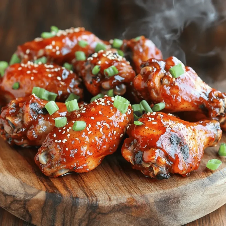 Um köstliche Spicy Korean BBQ Chicken Wings zuzubereiten, benötigen Sie folgende Zutaten: - 900 g Hähnchenflügel - 60 ml Sojasauce - 60 ml Gochujang (koreanische Chilipaste) - 30 ml Honig - 30 ml Sesamöl - 4 Knoblauchzehen, fein gehackt - 1 Teelöffel Ingwer, fein gehackt - 15 ml Reisessig - 1 Esslöffel Sesamsamen - 3 Frühlingszwiebeln, gehackt (zum Garnieren) - Salz und Pfeffer nach Geschmack Wählen Sie frische Hähnchenflügel. Achten Sie auf eine klare Hautfarbe und vermeiden Sie unangenehme Gerüche. Gochujang ist die Seele des Rezepts. Suchen Sie nach einer Marke, die reich an Geschmack ist. Hochwertige Sojasauce macht einen großen Unterschied. Für den besten Geschmack, verwenden Sie dunkle Sojasauce. Der Honig sollte rein sein, um die Süße zu betonen. Frischer Ingwer und Knoblauch geben mehr Aroma. Kaufen Sie Sesamsamen, die nicht alt sind, um den besten Crunch zu erhalten. Frühlingszwiebeln sollten knackig und grün sein. Um die Menge anzupassen, können Sie die Rezeptur leicht ändern. Für 2-3 Personen verwenden Sie einfach die Hälfte der Zutaten. Möchten Sie mehr Flügel? Verdoppeln Sie die Mengen für 8-12 Portionen. Behalten Sie die Marinierzeiten gleich, um den vollen Geschmack zu genießen. Um die Marinade zuzubereiten, nehmen Sie eine große Rührschüssel. Geben Sie 60 ml Sojasauce, 60 ml Gochujang, 30 ml Honig, 30 ml Sesamöl, 4 fein gehackte Knoblauchzehen, 1 Teelöffel Ingwer und 15 ml Reisessig hinein. Fügen Sie eine Prise Salz und Pfeffer hinzu. Nun alles gut mit einem Schneebesen verrühren. Diese Mischung gibt den Flügeln einen tollen Geschmack. Nehmen Sie 900 g Hähnchenflügel und legen Sie sie in einen großen, wiederverschließbaren Plastikbeutel oder in eine Schüssel. Gießen Sie die Marinade über die Flügel. Verschließen Sie den Beutel oder decken Sie die Schüssel ab. Lassen Sie die Flügel mindestens 2 Stunden im Kühlschrank marinieren. Für mehr Geschmack lassen Sie sie idealerweise über Nacht ziehen. So ziehen die Aromen richtig ein. Heizen Sie den Ofen auf 200 °C vor. Legen Sie ein Backblech mit Backpapier oder Alufolie aus. Nehmen Sie die marinierten Hähnchenflügel und legen Sie sie in einer einzigen Schicht auf das Backblech. Bewahren Sie die restliche Marinade zum Bestreichen auf. Backen Sie die Flügel 40-45 Minuten lang. Wenden Sie sie zur Hälfte der Garzeit. In den letzten 10 Minuten bestreichen Sie die Flügel mit der restlichen Marinade. So bekommen die Flügel eine köstliche Glasur. Wenn sie knusprig sind, nehmen Sie sie aus dem Ofen. Lassen Sie die Flügel kurz abkühlen und servieren Sie sie mit Sesamsamen und Frühlingszwiebeln. Sie sind bereit für den Genuss! Für das vollständige Rezept, schauen Sie sich die Anleitung an. Um die Hähnchenflügel noch schärfer zu machen, können Sie mehr Gochujang hinzufügen. Diese koreanische Chilipaste gibt einen tollen Geschmack und eine angenehme Schärfe. Eine andere Möglichkeit ist, frische Chilis in kleine Stücke zu schneiden. Fügen Sie sie einfach zur Marinade hinzu. Sie können auch etwas Chilipulver oder Sriracha verwenden, um den Kick zu verstärken. Experimentieren Sie mit der Menge, um Ihren perfekten Schärfegrad zu finden. Eine knusprige Haut macht die Hähnchenflügel lecker. Um dies zu erreichen, tupfen Sie die Flügel vor dem Marinieren trocken. Dadurch bleibt die Marinade besser haften. Backen Sie die Flügel auf einem Gitterrost, damit sie von allen Seiten gleichmäßig garen. Wenn Sie die Flügel während des Backens wenden, sorgen Sie für eine gleichmäßige Bräunung. In den letzten Minuten des Backens können Sie die Flügel bei Grillfunktion kurz rösten. Das gibt extra Crunch. Ein häufiger Fehler ist, die Flügel nicht lange genug zu marinieren. Lassen Sie die Flügel mindestens zwei Stunden im Kühlschrank. Besser ist es, sie über Nacht marinieren zu lassen. Ein weiterer Fehler ist, die Marinade zu verdünnen. Halten Sie sich an die Rezeptur, um den vollen Geschmack zu genießen. Achten Sie auch darauf, die Flügel nicht zu überfüllen. Wenn sie zu nah beieinander liegen, werden sie nicht knusprig. Für das beste Ergebnis legen Sie die Flügel in einer einzelnen Schicht auf das Backblech. {{image_4}} Wenn du nach Abwechslung suchst, probiere andere Marinaden. Hier sind einige Ideen: - Honig-Sesam-Marinade: Ersetze die Gochujang durch geröstete Sesampaste und füge mehr Honig hinzu. - Zitronen-Knoblauch-Marinade: Mische frischen Zitronensaft, gehackten Knoblauch und etwas Sojasauce. - Thai-Inspiration: Verwende Fischsauce, Limettensaft und Chili für einen scharfen Kick. Die richtigen Beilagen machen dein Gericht noch besser. Hier sind einige Vorschläge: - Reis: Einfacher, dampfender Reis passt hervorragend zu den würzigen Flügeln. - Gemüse: Gegrilltes Gemüse wie Paprika, Zucchini und Aubergine bringt Farbe und Geschmack. - Salat: Ein frischer Gurkensalat mit Sesamdressing erfrischt den Gaumen. Du kannst dieses Rezept auch pflanzlich gestalten. Hier sind einige Alternativen: - Tofu: Würfle festen Tofu und mariniere ihn wie die Hähnchenflügel. - Jackfruit: Verwende junge Jackfruit in der Marinade. Sie hat eine fleischige Konsistenz. - Gemüseflügel: Verwende Blumenkohl oder Karotten, um „Flügel“ zu machen. Mariniere sie und backe sie ebenfalls. Mit diesen Variationen kannst du deine Spicy Korean BBQ Chicken Wings ganz nach deinem Geschmack anpassen. Probier die Full Recipe für die perfekte Grundlage! Um die Hähnchenflügel frisch zu halten, lege sie in einen luftdichten Behälter. Du kannst auch Frischhaltefolie verwenden, um sie abzudecken. Stelle sicher, dass sie sich nicht überlappen. So bleibt die Haut knusprig und der Geschmack bleibt erhalten. Vermeide es, die Flügel lange bei Raumtemperatur zu lassen. Das sorgt für ein besseres Geschmackserlebnis. Wenn du die Hähnchenflügel für später aufbewahren möchtest, friere sie ein. Lege sie in einen stabilen Gefrierbeutel. Drücke die Luft gut heraus, bevor du sie verschließt. So bleibt der Geschmack und die Textur erhalten. Zum Auftauen lege die Flügel einfach über Nacht in den Kühlschrank. So taut das Fleisch langsam auf und bleibt saftig. Für die besten Ergebnisse solltest du die Hähnchenflügel innerhalb von drei Tagen nach dem Kochen essen. Wenn sie eingefroren sind, genieße sie innerhalb von drei Monaten. Nach dieser Zeit kann sich der Geschmack verändern. Das Rezept für die würzigen Koreanischen BBQ Hähnchenflügel ist einfach und macht viel Freude beim Zubereiten und Genießen. Die Hähnchenflügel sollten mindestens 2 Stunden mariniert werden. Für das beste Ergebnis empfehle ich, sie über Nacht im Kühlschrank zu lassen. So ziehen die Aromen besser ein. Eine längere Marinierzeit macht die Flügel zarter und geschmackvoller. Ja, du kannst die Flügel sowohl im Grill als auch in der Luftfritteuse zubereiten. Im Grill erhältst du eine rauchige Note. Für die Luftfritteuse stelle die Temperatur auf 180 Grad ein und gare sie für etwa 25-30 Minuten. Wende sie zwischendurch für eine gleichmäßige Bräunung. Beide Methoden bringen die Gewürze zur Geltung und machen die Flügel knusprig. Das Rezept für Spicy Korean BBQ Chicken Wings kommt aus der südkoreanischen Küche. Gochujang, eine wichtige Zutat, verleiht den Flügeln ihren typischen scharfen Geschmack. Diese würzigen Flügel sind ein beliebtes Gericht bei Grillfesten und Feiern. Sie verbinden traditionelle koreanische Aromen mit einem modernen Twist. Ein echtes Geschmackserlebnis! Du findest die vollständige Anleitung im [Full Recipe]. Zusammengefasst haben wir die besten Zutaten für köstliche Hähnchenflügel durchgesehen. Ich habe Tipps gegeben, wie Sie die perfekten Zutaten auswählen und die Mengen anpassen können. Dann folgten praktische Schritte zur Zubereitung, Marinierung und dem Backen. Ich teilte auch Tricks zum Schärfen und zur perfekten Textur mit. Alternativen für verschiedene Geschmäcker und Aufbewahrungshinweise wurden ebenfalls behandelt. Sie sind jetzt bereit, Hähnchenflügel perfekt zuzubereiten und zu genießen.