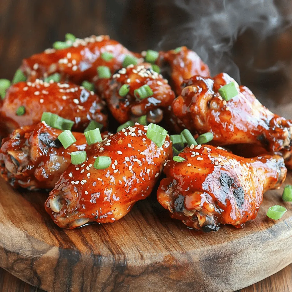 Um köstliche Spicy Korean BBQ Chicken Wings zuzubereiten, benötigen Sie folgende Zutaten: - 900 g Hähnchenflügel - 60 ml Sojasauce - 60 ml Gochujang (koreanische Chilipaste) - 30 ml Honig - 30 ml Sesamöl - 4 Knoblauchzehen, fein gehackt - 1 Teelöffel Ingwer, fein gehackt - 15 ml Reisessig - 1 Esslöffel Sesamsamen - 3 Frühlingszwiebeln, gehackt (zum Garnieren) - Salz und Pfeffer nach Geschmack Wählen Sie frische Hähnchenflügel. Achten Sie auf eine klare Hautfarbe und vermeiden Sie unangenehme Gerüche. Gochujang ist die Seele des Rezepts. Suchen Sie nach einer Marke, die reich an Geschmack ist. Hochwertige Sojasauce macht einen großen Unterschied. Für den besten Geschmack, verwenden Sie dunkle Sojasauce. Der Honig sollte rein sein, um die Süße zu betonen. Frischer Ingwer und Knoblauch geben mehr Aroma. Kaufen Sie Sesamsamen, die nicht alt sind, um den besten Crunch zu erhalten. Frühlingszwiebeln sollten knackig und grün sein. Um die Menge anzupassen, können Sie die Rezeptur leicht ändern. Für 2-3 Personen verwenden Sie einfach die Hälfte der Zutaten. Möchten Sie mehr Flügel? Verdoppeln Sie die Mengen für 8-12 Portionen. Behalten Sie die Marinierzeiten gleich, um den vollen Geschmack zu genießen. Um die Marinade zuzubereiten, nehmen Sie eine große Rührschüssel. Geben Sie 60 ml Sojasauce, 60 ml Gochujang, 30 ml Honig, 30 ml Sesamöl, 4 fein gehackte Knoblauchzehen, 1 Teelöffel Ingwer und 15 ml Reisessig hinein. Fügen Sie eine Prise Salz und Pfeffer hinzu. Nun alles gut mit einem Schneebesen verrühren. Diese Mischung gibt den Flügeln einen tollen Geschmack. Nehmen Sie 900 g Hähnchenflügel und legen Sie sie in einen großen, wiederverschließbaren Plastikbeutel oder in eine Schüssel. Gießen Sie die Marinade über die Flügel. Verschließen Sie den Beutel oder decken Sie die Schüssel ab. Lassen Sie die Flügel mindestens 2 Stunden im Kühlschrank marinieren. Für mehr Geschmack lassen Sie sie idealerweise über Nacht ziehen. So ziehen die Aromen richtig ein. Heizen Sie den Ofen auf 200 °C vor. Legen Sie ein Backblech mit Backpapier oder Alufolie aus. Nehmen Sie die marinierten Hähnchenflügel und legen Sie sie in einer einzigen Schicht auf das Backblech. Bewahren Sie die restliche Marinade zum Bestreichen auf. Backen Sie die Flügel 40-45 Minuten lang. Wenden Sie sie zur Hälfte der Garzeit. In den letzten 10 Minuten bestreichen Sie die Flügel mit der restlichen Marinade. So bekommen die Flügel eine köstliche Glasur. Wenn sie knusprig sind, nehmen Sie sie aus dem Ofen. Lassen Sie die Flügel kurz abkühlen und servieren Sie sie mit Sesamsamen und Frühlingszwiebeln. Sie sind bereit für den Genuss! Für das vollständige Rezept, schauen Sie sich die Anleitung an. Um die Hähnchenflügel noch schärfer zu machen, können Sie mehr Gochujang hinzufügen. Diese koreanische Chilipaste gibt einen tollen Geschmack und eine angenehme Schärfe. Eine andere Möglichkeit ist, frische Chilis in kleine Stücke zu schneiden. Fügen Sie sie einfach zur Marinade hinzu. Sie können auch etwas Chilipulver oder Sriracha verwenden, um den Kick zu verstärken. Experimentieren Sie mit der Menge, um Ihren perfekten Schärfegrad zu finden. Eine knusprige Haut macht die Hähnchenflügel lecker. Um dies zu erreichen, tupfen Sie die Flügel vor dem Marinieren trocken. Dadurch bleibt die Marinade besser haften. Backen Sie die Flügel auf einem Gitterrost, damit sie von allen Seiten gleichmäßig garen. Wenn Sie die Flügel während des Backens wenden, sorgen Sie für eine gleichmäßige Bräunung. In den letzten Minuten des Backens können Sie die Flügel bei Grillfunktion kurz rösten. Das gibt extra Crunch. Ein häufiger Fehler ist, die Flügel nicht lange genug zu marinieren. Lassen Sie die Flügel mindestens zwei Stunden im Kühlschrank. Besser ist es, sie über Nacht marinieren zu lassen. Ein weiterer Fehler ist, die Marinade zu verdünnen. Halten Sie sich an die Rezeptur, um den vollen Geschmack zu genießen. Achten Sie auch darauf, die Flügel nicht zu überfüllen. Wenn sie zu nah beieinander liegen, werden sie nicht knusprig. Für das beste Ergebnis legen Sie die Flügel in einer einzelnen Schicht auf das Backblech. {{image_4}} Wenn du nach Abwechslung suchst, probiere andere Marinaden. Hier sind einige Ideen: - Honig-Sesam-Marinade: Ersetze die Gochujang durch geröstete Sesampaste und füge mehr Honig hinzu. - Zitronen-Knoblauch-Marinade: Mische frischen Zitronensaft, gehackten Knoblauch und etwas Sojasauce. - Thai-Inspiration: Verwende Fischsauce, Limettensaft und Chili für einen scharfen Kick. Die richtigen Beilagen machen dein Gericht noch besser. Hier sind einige Vorschläge: - Reis: Einfacher, dampfender Reis passt hervorragend zu den würzigen Flügeln. - Gemüse: Gegrilltes Gemüse wie Paprika, Zucchini und Aubergine bringt Farbe und Geschmack. - Salat: Ein frischer Gurkensalat mit Sesamdressing erfrischt den Gaumen. Du kannst dieses Rezept auch pflanzlich gestalten. Hier sind einige Alternativen: - Tofu: Würfle festen Tofu und mariniere ihn wie die Hähnchenflügel. - Jackfruit: Verwende junge Jackfruit in der Marinade. Sie hat eine fleischige Konsistenz. - Gemüseflügel: Verwende Blumenkohl oder Karotten, um „Flügel“ zu machen. Mariniere sie und backe sie ebenfalls. Mit diesen Variationen kannst du deine Spicy Korean BBQ Chicken Wings ganz nach deinem Geschmack anpassen. Probier die Full Recipe für die perfekte Grundlage! Um die Hähnchenflügel frisch zu halten, lege sie in einen luftdichten Behälter. Du kannst auch Frischhaltefolie verwenden, um sie abzudecken. Stelle sicher, dass sie sich nicht überlappen. So bleibt die Haut knusprig und der Geschmack bleibt erhalten. Vermeide es, die Flügel lange bei Raumtemperatur zu lassen. Das sorgt für ein besseres Geschmackserlebnis. Wenn du die Hähnchenflügel für später aufbewahren möchtest, friere sie ein. Lege sie in einen stabilen Gefrierbeutel. Drücke die Luft gut heraus, bevor du sie verschließt. So bleibt der Geschmack und die Textur erhalten. Zum Auftauen lege die Flügel einfach über Nacht in den Kühlschrank. So taut das Fleisch langsam auf und bleibt saftig. Für die besten Ergebnisse solltest du die Hähnchenflügel innerhalb von drei Tagen nach dem Kochen essen. Wenn sie eingefroren sind, genieße sie innerhalb von drei Monaten. Nach dieser Zeit kann sich der Geschmack verändern. Das Rezept für die würzigen Koreanischen BBQ Hähnchenflügel ist einfach und macht viel Freude beim Zubereiten und Genießen. Die Hähnchenflügel sollten mindestens 2 Stunden mariniert werden. Für das beste Ergebnis empfehle ich, sie über Nacht im Kühlschrank zu lassen. So ziehen die Aromen besser ein. Eine längere Marinierzeit macht die Flügel zarter und geschmackvoller. Ja, du kannst die Flügel sowohl im Grill als auch in der Luftfritteuse zubereiten. Im Grill erhältst du eine rauchige Note. Für die Luftfritteuse stelle die Temperatur auf 180 Grad ein und gare sie für etwa 25-30 Minuten. Wende sie zwischendurch für eine gleichmäßige Bräunung. Beide Methoden bringen die Gewürze zur Geltung und machen die Flügel knusprig. Das Rezept für Spicy Korean BBQ Chicken Wings kommt aus der südkoreanischen Küche. Gochujang, eine wichtige Zutat, verleiht den Flügeln ihren typischen scharfen Geschmack. Diese würzigen Flügel sind ein beliebtes Gericht bei Grillfesten und Feiern. Sie verbinden traditionelle koreanische Aromen mit einem modernen Twist. Ein echtes Geschmackserlebnis! Du findest die vollständige Anleitung im [Full Recipe]. Zusammengefasst haben wir die besten Zutaten für köstliche Hähnchenflügel durchgesehen. Ich habe Tipps gegeben, wie Sie die perfekten Zutaten auswählen und die Mengen anpassen können. Dann folgten praktische Schritte zur Zubereitung, Marinierung und dem Backen. Ich teilte auch Tricks zum Schärfen und zur perfekten Textur mit. Alternativen für verschiedene Geschmäcker und Aufbewahrungshinweise wurden ebenfalls behandelt. Sie sind jetzt bereit, Hähnchenflügel perfekt zuzubereiten und zu genießen.