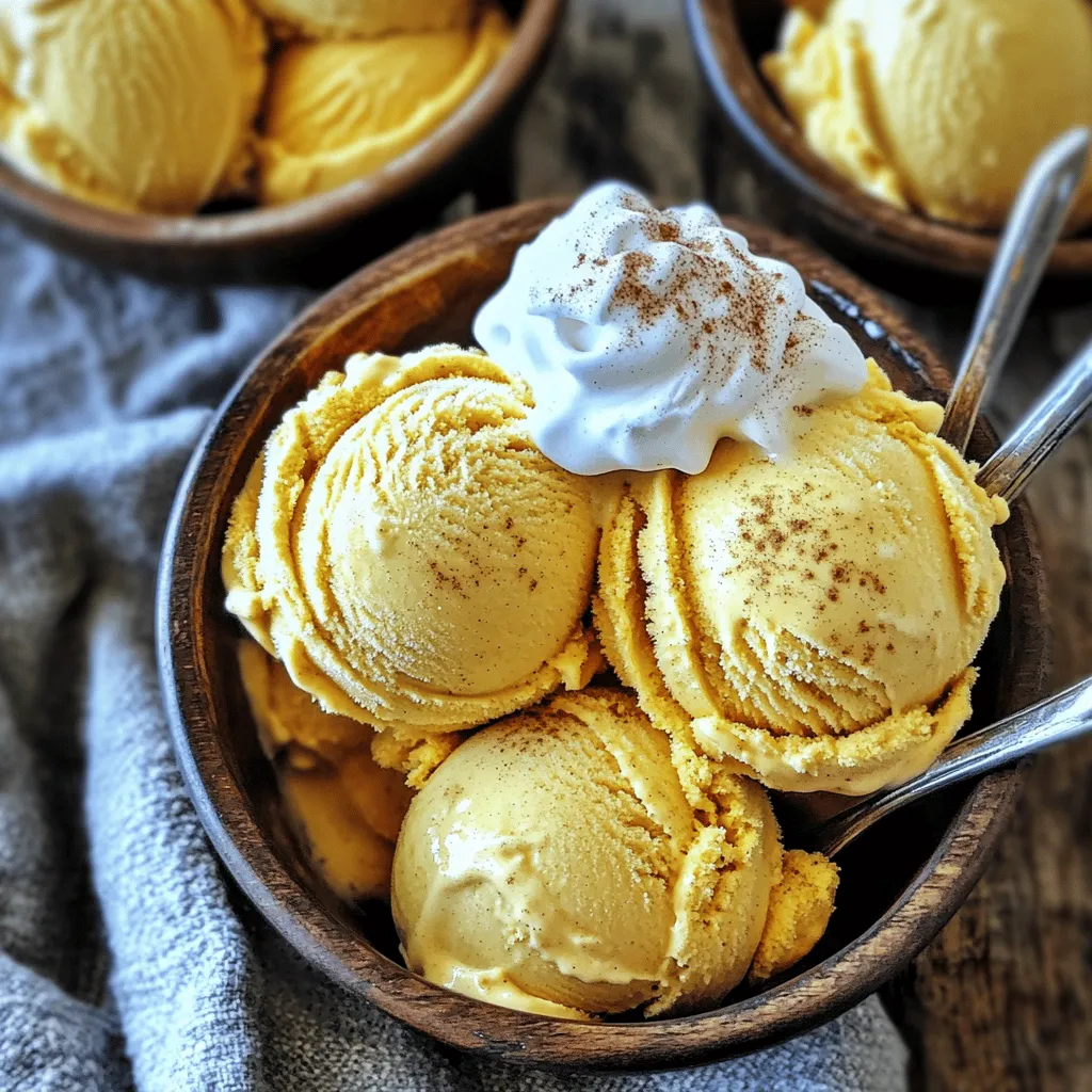 Für meine No-Churn Kürbiskuchen-Eiscreme brauche ich einige einfache, aber leckere Zutaten. Hier sind die Hauptzutaten: - 500 ml Schlagsahne - 240 ml gesüßte Kondensmilch - 240 ml reines Kürbispüree - 150 g brauner Zucker - 1 Teelöffel Vanilleextrakt - 1 Teelöffel Kürbiskuchen-Gewürz - 1/2 Teelöffel Zimt - Eine Prise Salz Diese Zutaten machen das Eis cremig und geschmackvoll. Das Kürbispüree bringt eine schöne Farbe und den typischen Geschmack. Der braune Zucker sorgt für einen tollen Karamellgeschmack. Ich empfehle, hochwertige Marken für die Zutaten zu wählen. Für die Schlagsahne verwende ich oft Whipping Cream von Alpro oder Kraft. Diese Marken bieten eine tolle Konsistenz. Bei dem Kürbispüree ist Libby's eine beliebte Wahl. Ihre Qualität ist stets hoch. Für die gesüßte Kondensmilch kann man die Variante von Nestlé oder Eagle Brand verwenden. Diese Marken sind in den meisten Supermärkten erhältlich. Wenn du spezielle Diätbedürfnisse hast, gibt es Alternativen. - Für veganes Eis: Ersetze die Schlagsahne durch Kokoscreme und die Kondensmilch durch eine pflanzliche Süßungsmilch. - Für eine zuckerfreie Version: Verwende statt braunem Zucker einen Süßstoff wie Erythrit oder Stevia. - Glutenfrei: Alle genannten Zutaten sind glutenfrei, also kannst du das Eis ohne Bedenken genießen. Probiere diese Alternativen aus, um deinen eigenen Twist zu geben. So kannst du das Eis an deine Wünsche anpassen. Beginne mit der Schlagsahne. Gieße 500 ml Schlagsahne in eine große Rührschüssel. Nutze einen elektrischen Mixer. Schlage die Sahne auf mittlerer Geschwindigkeit. Das dauert etwa 3-4 Minuten. Achte darauf, nicht zu übermixen. Du willst weiche Spitzen, die stabil sind. In einer anderen Schüssel mische 240 ml gesüßte Kondensmilch mit 240 ml Kürbispüree. Füge 150 g braunen Zucker hinzu. Gib auch einen Teelöffel Vanilleextrakt, einen Teelöffel Kürbiskuchen-Gewürz, ½ Teelöffel Zimt und eine Prise Salz dazu. Rühre alles gut um. Die Mischung sollte glatt und gut integriert sein. Jetzt kommt der spannende Teil! Nimm die Kürbismischung und falte sie sanft unter die geschlagene Sahne. Nutze einen Spatel, um alles gut zu vermischen. Achte darauf, die Luftigkeit der Sahne nicht zu verlieren. Die Mischung sollte gleichmäßig sein und keine Streifen haben. Gieße die fertige Mischung in einen gefrierfesten Behälter. Streiche die Oberfläche mit dem Spatel glatt. Decke den Behälter mit einem Deckel oder Frischhaltefolie ab. Lasse das Eis mindestens 6 Stunden oder über Nacht im Gefrierfach fest werden. Vor dem Servieren lasse das Eis für 5-10 Minuten bei Zimmertemperatur stehen. So wird es leicht weich und lässt sich besser portionieren. Um eine cremige Textur zu erzielen, ist die Schlagsahne entscheidend. Schlage die Sahne nur bis zu weichen Spitzen. Wenn du sie zu lange schlägst, wird sie krümelig. Achte darauf, dass alle Zutaten gut gekühlt sind. Das hilft, die Frische zu bewahren. Wenn du die Kürbismischung unter die Sahne hebst, sei sanft. Dadurch bleibt die Luftigkeit. Ein häufiger Fehler ist das Übermixen der Sahne. Das führt zu einer weniger luftigen Textur. Ein weiterer Fehler ist, die Mischung nicht gut zu vereinen. Achte darauf, dass die Kürbismischung gut in die Sahne eingearbeitet wird. Vermeide auch, das Eis zu lange im Gefrierfach zu lassen. Es kann dann zu hart werden und schwer zu portionieren sein. Du kannst das Rezept leicht anpassen. Füge Schokoladenstückchen hinzu für einen schokoladigen Kick. Probiere auch verschiedene Gewürze wie Muskatnuss oder Ingwer. Für eine nussige Note, mische gehackte Pekannüsse oder Walnüsse ein. Diese Variationen machen dein Eis noch spannender. Für das gesamte Rezept sieh dir die [Full Recipe] an. {{image_4}} Wenn du Schokolade liebst, probiere die schokoladige Variante. Füge 100 g geschmolzene Zartbitterschokolade zur Kürbismischung hinzu. Das gibt deinem Eis eine köstliche, schokoladige Note. Rühre die Schokolade gut ein, bevor du sie unter die geschlagene Sahne hebst. Das Ergebnis ist eine tolle Kombination aus Kürbis und Schokolade. Für eine vegane Version verwende Kokosmilch statt Sahne. Nimm 500 ml Kokosmilch und 240 ml gesüßte Mandelmilch. Verwende auch ein pflanzliches Süßungsmittel, wie Agavendicksaft, statt braunem Zucker. Die anderen Zutaten bleiben gleich. So hast du ein cremiges, veganes Kürbiseis, das jeden erfreut. Um deinem Eis mehr Geschmack zu verleihen, experimentiere mit Gewürzen. Füge eine Prise Muskatnuss oder Ingwer hinzu. Diese Gewürze passen perfekt zu Kürbis und bringen neue Aromen. Du kannst auch einen Hauch von Karamell oder Honig für eine süße Note hinzufügen. Diese kleinen Extras machen dein Eis noch besonderer! Um dein No-Churn Kürbiskuchen-Eiscreme frisch zu halten, wähle einen luftdichten Behälter. Diese Behälter verhindern, dass Luft eindringt und das Eis austrocknet. Lege eine Schicht Frischhaltefolie direkt auf die Oberfläche des Eises, bevor du den Deckel schließt. So bleibt die Textur schön cremig und du vermeidest Eiskristalle. Deine Eiscreme bleibt im Gefrierfach für etwa zwei bis drei Monate frisch. Achte darauf, das Eis nicht zu oft zu öffnen. Jedes Mal, wenn du den Behälter öffnest, kann warme Luft eindringen. Dies kann die Qualität des Eises beeinträchtigen und die Haltbarkeit verkürzen. Wenn du Behälter wiederverwendest, achte darauf, dass sie sauber und trocken sind. Alte Eisbehälter sind oft perfekt für neue Rezepte. Überlege, die Behälter zu beschriften, damit du weißt, was drin ist. So behältst du den Überblick über deine süßen Kreationen und Verluste. Ja, du kannst die No-Churn Kürbiskuchen-Eiscreme im Voraus machen. Das Rezept ist perfekt für Partys oder besondere Anlässe. Du kannst das Eis bis zu einer Woche im Voraus zubereiten und im Gefrierfach lagern. So hast du immer ein leckeres Dessert bereit, wenn Gäste kommen oder du einfach Lust auf etwas Süßes hast. Das Eis braucht mindestens sechs Stunden, um fest zu werden. Am besten lässt du es über Nacht im Gefrierfach. So erhältst du die perfekte Konsistenz. Nach dieser Zeit wird das Eis schön cremig und lässt sich leicht portionieren. Wenn das Eis zu hart ist, lasse es einfach 5-10 Minuten bei Zimmertemperatur stehen. Dadurch wird es weicher und lässt sich besser servieren. Wenn du es noch schneller möchtest, kannst du einen Löffel oder eine Eiskelle in warmes Wasser tauchen, bevor du das Eis portionierst. Du solltest frische und hochwertige Zutaten verwenden. Viele dieser Zutaten findest du in einem gut sortierten Supermarkt. Achte auf Marken, die für ihre Qualität bekannt sind. Für das Kürbispüree kannst du auch selbst Kürbis rösten und pürieren, um den besten Geschmack zu erzielen. Frische Gewürze können ebenfalls einen großen Unterschied machen! Dieses Rezept für No-Churn Kürbiskuchen-Eiscreme ist einfach und lecker. Du hast die Hauptzutaten und Alternativen kennengelernt. Die Schritt-für-Schritt-Anleitung erleichtert dir die Zubereitung. Beachte die Tipps für eine perfekte Textur und vermeide häufige Fehler. Du kannst auch tolle Variationen ausprobieren. Lagere das Eis richtig, um die Frische zu bewahren. Denke daran, das Rezept vorher zuzubereiten, wenn du Gäste hast. Jetzt bist du bereit, dieses Eis zu genießen!