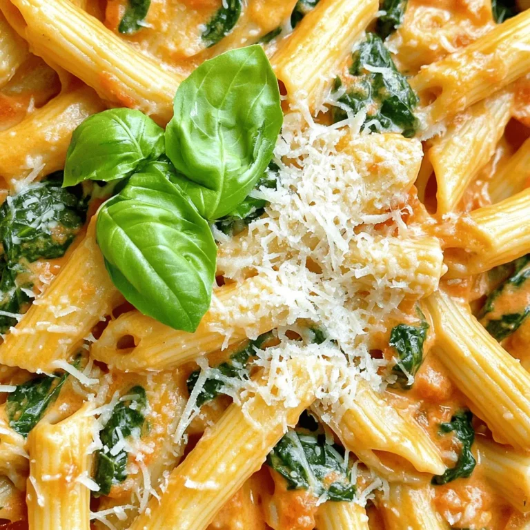 Für die cremige Tomaten-Spinat-Pasta benötigst du einige einfache Zutaten. Hier sind die Hauptbestandteile: - 225 g Pasta nach Wahl (Penne oder Fettuccine) - 1 Esslöffel Olivenöl - 3 Knoblauchzehen, fein gehackt - 1 Dose (400 g) zerdrückte Tomaten - 240 ml Schlagsahne - 2 Tassen frischer Spinat, grob gehackt - 1 Teelöffel getrockneter Basilikum - 1 Teelöffel getrockneter Oregano - Salz und Pfeffer nach Geschmack - 50 g geriebener Parmesan-Käse - Frische Basilikumblätter zur Garnitur Diese Zutaten bringen den vollen Geschmack hervor. Du kannst sie leicht in jedem Supermarkt finden. Du kannst die Zutaten nach deinem Geschmack anpassen. Hier sind einige Ideen: - Ersetze die Pasta durch Zoodles (Zucchini-Nudeln) für eine leichtere Option. - Nutze frische Tomaten statt der Dose. Sie geben frischen Geschmack. - Füge etwas Chili hinzu, wenn du es schärfer magst. - Probiere verschiedene Käsesorten aus, wie Mozzarella oder Feta. Diese Variationen machen das Gericht spannend und neu. Die Qualität deiner Zutaten macht einen großen Unterschied. Hier sind einige Tipps: - Verwende frischen Spinat, wenn möglich. Er hat mehr Geschmack und Nährstoffe. - Wähle hochwertige Olivenöle. Sie verbessern den Geschmack der Sauce. - Nutze frische Kräuter anstelle von getrockneten. Sie bringen mehr Aroma. - Wähle Parmesankäse von guter Qualität. Er macht die Sauce cremiger. Indem du auf die Qualität achtest, wird deine Pasta noch köstlicher. Du kannst die vollständige Anleitung in dem [Full Recipe] finden. Zuerst brauchen wir einen großen Topf. Fülle ihn mit Wasser und füge Salz hinzu. Bring das Wasser zum Kochen. Dann gib die Pasta hinein. Ich empfehle Penne oder Fettuccine, da sie die Sauce gut halten. Koche die Pasta gemäß den Anweisungen auf der Verpackung, bis sie al dente ist. Bevor du die Pasta abgießt, hebe etwa 120 ml vom Pastawasser auf. Das Wasser hilft später, die Sauce zu verdünnen. Gieße die Pasta ab und stelle sie beiseite. Jetzt kommt der spannende Teil! Nimm den gleichen Topf und erhitze 1 Esslöffel Olivenöl bei mittlerer Hitze. Füge die drei fein gehackten Knoblauchzehen hinzu und sautier sie für etwa eine Minute. Achte darauf, dass der Knoblauch nicht verbrennt. Dann gib die 400 g zerdrückten Tomaten in den Topf. Füge 1 Teelöffel getrockneten Basilikum und 1 Teelöffel getrockneten Oregano hinzu. Lass die Mischung für etwa 5 Minuten köcheln, damit die Aromen sich gut verbinden. Reduziere die Hitze und füge 240 ml Schlagsahne langsam hinzu. Erhitze die Mischung für 2-3 Minuten, bis sie warm ist. Jetzt kommt der frische Spinat! Gib 2 Tassen grob gehackten Spinat in die Sauce und rühre um. Lass ihn ein wenig zusammenfallen und würze dann mit Salz und Pfeffer. Jetzt ist es Zeit, die Pasta mit der Sauce zu verbinden. Gib die gekochte Pasta in die Sauce und vermenge alles gut. Ist die Sauce zu dick? Füge nach und nach etwas von dem reservierten Pastawasser hinzu, bis die Konsistenz stimmt. Zum Schluss rühre 50 g geriebenen Parmesan-Käse ein, bis er schmilzt. Serviere die Pasta sofort in Schalen und garniere sie mit frischen Basilikumblättern. Wenn du magst, streue noch etwas Parmesan darüber. Diese cremige Tomaten-Spinat-Pasta wird sicher alle begeistern! Du findest das vollständige Rezept [hier](Full Recipe). Um die perfekte Konsistenz deiner cremigen Tomaten-Spinat-Pasta zu erzielen, ist das Pastawasser wichtig. Wenn die Sauce zu dick ist, füge langsam etwas von dem reservierten Wasser hinzu. Rühre gut um. Dadurch wird die Sauce cremiger und geschmeidiger. Achte darauf, die Hitze niedrig zu halten, während du die Schlagsahne hinzufügst. Dies hilft, die Sauce gleichmäßig zu erwärmen. Für mehr Geschmack empfehle ich, frischen Knoblauch zu verwenden. Er bringt ein tolles Aroma. Du kannst auch Rotwein hinzufügen, um der Sauce Tiefe zu verleihen. Kräuter wie frischer Oregano oder Thymian passen gut. Auch eine Prise Chili-Flocken sorgt für einen kleinen Kick. Experimentiere mit verschiedenen Gewürzen, um deinen eigenen Geschmack zu finden. Ein häufiger Fehler ist, die Pasta zu lange zu kochen. Sie sollte al dente sein, also bissfest. Achte darauf, den Knoblauch nicht zu verbrennen. Er wird bitter, wenn er zu lange brät. Auch solltest du die Sauce nicht zu schnell kochen. Das kann dazu führen, dass die Schlagsahne gerinnt. Halte die Hitze immer niedrig, um dies zu vermeiden. {{image_4}} Du kannst diese cremige Tomaten-Spinat-Pasta leicht anpassen. Füge zum Beispiel frisches Gemüse hinzu. Paprika, Zucchini oder Brokkoli passen gut. Diese Zutaten bringen Farbe und Geschmack. Auch Kichererbsen können eine gute Ergänzung sein. Sie machen das Gericht noch sättigender. Für eine vegane Version kannst du die Schlagsahne ersetzen. Verwende stattdessen Kokosmilch oder eine pflanzliche Sahne. Diese Optionen geben dir die nötige Cremigkeit. Auch den Parmesan kannst du weglassen oder durch Hefeflocken ersetzen. So bleibt der Geschmack und das Gericht ist vegan. Die Wahl des Käses macht einen großen Unterschied. Parmesan ist klassisch, aber du kannst auch andere Sorten probieren. Feta bringt eine salzige Note. Ricotta sorgt für eine leichte Süße. Mozzarella schmilzt gut und macht das Gericht besonders lecker. Experimentiere mit verschiedenen Käsesorten, um deinen perfekten Geschmack zu finden. Für mehr Details, schau dir das [Full Recipe] an. Die cremige Tomaten-Spinat-Pasta bleibt im Kühlschrank bis zu vier Tage frisch. Verwende einen luftdichten Behälter, um die Pasta zu lagern. So bleibt der Geschmack erhalten. Vergiss nicht, die Pasta vor dem Servieren gut umzurühren. Wenn du mehr Pasta gemacht hast, kannst du sie auch einfrieren. Teile die Portionen in Behälter oder Gefrierbeutel. Die Pasta hält sich bis zu drei Monate im Gefrierfach. Achte darauf, etwas Platz in den Behältern zu lassen, da die Pasta beim Einfrieren etwas an Volumen zunehmen kann. Zum Aufwärmen empfehle ich, die Pasta in einer Pfanne zu erhitzen. Füge etwas Wasser oder Brühe hinzu, um die Sauce wieder cremig zu machen. Erhitze sie langsam bei mittlerer Hitze, bis alles durchgewärmt ist. So bleibt die Pasta frisch und lecker. Ja, du kannst die Pasta im Voraus zubereiten. Koche die Pasta nach den Anweisungen. Lass sie dann abkühlen und bewahre sie in einem luftdichten Behälter im Kühlschrank auf. Wenn du bereit bist, sie zu essen, erhitze die Pasta kurz in der Mikrowelle oder in einer Pfanne. Füge die Sauce hinzu, wenn sie heiß ist. Die cremige Tomaten-Spinat-Pasta passt gut zu vielen Beilagen. Hier sind einige Vorschläge: - Ein frischer grüner Salat mit Vinaigrette - Knoblauchbrot oder Baguette - Gegrilltes Gemüse, wie Zucchini oder Paprika - Ein leichteres Gericht wie gegrillter Fisch oder Hähnchen Wenn du die Sauce dicker machen möchtest, gibt es einige einfache Tricks: - Lass die Sauce länger köcheln. Dadurch verdampft mehr Wasser. - Füge etwas mehr geriebenen Käse hinzu. Der Käse hilft, die Sauce zu binden. - Mische etwas Maisstärke mit Wasser und rühre es in die Sauce ein. - Verwende weniger Schlagsahne oder füge mehr zerdrückte Tomaten hinzu. Diese Tipps helfen dir, die perfekte Konsistenz zu erreichen. Du kannst die Sauce nach deinem Geschmack anpassen. In diesem Beitrag haben wir die besten Zutaten für eine cremige Tomaten-Spinat-Pasta erkundet. Wir haben Schritt für Schritt gezeigt, wie man die Pasta und die Sauce zubereitet. Außerdem teile ich Tipps für die perfekte Konsistenz und gewähre Einblicke in leckere Variationen. Achten Sie darauf, die Qualität der Zutaten zu verbessern, um den besten Geschmack zu erzielen. Vergessen Sie nicht, die Pasta richtig aufzubewahren, damit nichts verschwendet wird. Diese Pasta ist einfach und macht immer Freude. Probieren Sie es aus!