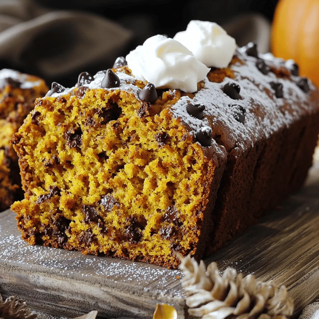 Für das perfekte Chocolate Chip Pumpkin Bread brauchst du einige wichtige Zutaten. Hier ist eine Liste: - 240 ml Kürbispüree aus der Dose - 100 g Kristallzucker - 100 g brauner Zucker, gepackt - 120 ml Pflanzenöl - 2 große Eier - 1 Teelöffel Vanilleextrakt - 190 g Weizenmehl (Type 405) - 1 Teelöffel Natron - 1/2 Teelöffel Backpulver - 1 Teelöffel gemahlener Zimt - 1/2 Teelöffel gemahlene Muskatnuss - 1/4 Teelöffel gemahlener Ingwer - 1/2 Teelöffel Salz - 175 g Zartbitterschokoladenstückchen Diese Zutaten sorgen für den vollen Geschmack und eine tolle Textur. Um dein Brot noch leckerer zu machen, kannst du einige optionale Zutaten hinzufügen: - 70 g gehackte Walnüsse Die Walnüsse bringen einen schönen Crunch. Du kannst sie weglassen, wenn du es einfach magst. Die Auswahl der richtigen Zutaten ist wichtig. Hier sind einige Tipps: - Nutze frisches Kürbispüree, wenn möglich. Es hat einen besseren Geschmack. - Wähle dunkle Schokoladenstückchen. Sie geben einen tollen Kontrast zur Süße des Brotes. - Achte auf hochwertige Gewürze. Frisch gemahlene Gewürze schmecken kräftiger. Mit diesen Tipps wählst du die besten Zutaten für dein Chocolate Chip Pumpkin Bread. Für das vollständige Rezept schau dir den Full Recipe an. Zuerst heize deinen Ofen auf 175 °C vor. Das ist wichtig, damit das Brot gleichmäßig backt. Nimm eine Kastenform von 23x13 cm und fette sie gut ein. Alternativ kannst du sie mit Backpapier auslegen. Dadurch bleibt das Brot nicht kleben und du kannst es leicht herausnehmen. Jetzt kommen wir zur Zubereitung des Teigs. In einer großen Schüssel vermischst du das Kürbispüree, den Kristallzucker, den braunen Zucker, das Pflanzenöl, die Eier und den Vanilleextrakt. Rühre alles gut um, bis die Masse glatt ist. In einer anderen Schüssel mische das Weizenmehl, das Natron, das Backpulver, den Zimt, die Muskatnuss, den Ingwer und das Salz. Füge diese trockenen Zutaten nach und nach zu den feuchten Zutaten hinzu. Rühre vorsichtig, bis alles gerade so verbunden ist. Es ist okay, wenn noch ein paar Klümpchen vorhanden sind. Jetzt hebe die Zartbitterschokoladenstückchen und die Walnüsse unter. Das macht den Teig noch leckerer! Gieße den Teig in die vorbereitete Kastenform. Glätte die Oberfläche mit einem Spatel. Jetzt ist es Zeit zu backen! Stelle die Form in den vorgeheizten Ofen. Backe das Brot für 55-60 Minuten. Ein Zahnstocher sollte sauber herauskommen, wenn du ihn in die Mitte steckst. Nach dem Backen nimm das Brot aus dem Ofen. Lass es etwa 10 Minuten in der Form abkühlen. Dann setze es auf ein Kuchengitter, um es vollständig abkühlen zu lassen. Jetzt kannst du dein leckeres Chocolate Chip Pumpkin Bread genießen! Du findest das komplette Rezept in der Full Recipe. Ein häufiger Fehler beim Backen von Chocolate Chip Pumpkin Bread ist das Übermixen. Wenn Sie den Teig zu lange rühren, wird das Brot zäh. Mischen Sie die Zutaten nur, bis sie gerade kombiniert sind. Ein paar Klümpchen sind okay. Ein weiterer Fehler ist, die Zutaten nicht richtig abzuwiegen. Verwenden Sie eine Küchenwaage für genaue Maße. Auch das Backen bei zu hoher Temperatur kann das Brot austrocknen. Halten Sie sich an die 175°C. Die perfekte Konsistenz erreicht man, wenn der Teig leicht feucht, aber nicht flüssig ist. Kürbispüree trägt zur Feuchtigkeit bei. Wenn der Teig zu dick ist, fügen Sie einen Esslöffel Wasser hinzu. Für die richtige Mischung, fügen Sie die trockenen Zutaten langsam zu den feuchten Zutaten hinzu. Vermeiden Sie es, viel zu rühren. Dies hilft, das Brot locker zu machen. Ein gutes Zeitmanagement ist beim Backen wichtig. Bereiten Sie zuerst alle Zutaten vor. Messen Sie alles im Voraus ab, um Zeit zu sparen. Während das Brot im Ofen bäckt, reinigen Sie Ihre Arbeitsfläche. Das spart Zeit, wenn das Brot fertig ist. Lassen Sie das Brot nach dem Backen für 10 Minuten in der Form abkühlen. Danach können Sie es auf ein Kuchengitter legen, um es vollständig abzukühlen. Für weitere Tipps schauen Sie sich das [Full Recipe] an. {{image_4}} Ich liebe es, mit verschiedenen Schokoladensorten zu experimentieren. Zartbitterschokolade ist toll, aber auch Milchschokolade macht das Brot süßer. Weiße Schokolade bringt eine cremige Note. Du kannst auch Schokoladenstückchen mischen. Das gibt deinem Kürbisbrot mehr Tiefe. Probiere es aus und finde deinen Favoriten! Das Hinzufügen von Früchten macht das Brot noch leckerer. Banane oder Apfel passen gut dazu. Du kannst auch getrocknete Früchte wie Cranberries nutzen. Nüsse sind ein weiterer toller Zusatz. Walnüsse geben einen schönen Crunch. Mandeln oder Pekannüsse sind auch lecker. Diese Zutaten bringen neue Aromen und Texturen ins Spiel. Falls du glutenfrei backen möchtest, ist das möglich! Ersetze einfach das Weizenmehl durch glutenfreies Mehl. Achte darauf, dass das Mehl eine gute Bindung hat. Beliebte Optionen sind Mandelmehl oder Kokosmehl. Diese Alternativen können den Geschmack leicht verändern, aber sie sind dennoch köstlich. Mit diesen Variationen kannst du das Rezept anpassen. Für das vollständige Rezept schaue dir die Anleitung an. Um Ihr Kürbisbrot frisch zu halten, bewahren Sie es in einem luftdichten Behälter auf. Ein einfacher Brotkasten funktioniert gut. Sie können das Brot auch in Frischhaltefolie wickeln. Das hält die Feuchtigkeit und den Geschmack. Wenn Sie das Brot richtig lagern, bleibt es bis zu einer Woche frisch. Nach ein paar Tagen kann das Brot jedoch etwas trocken werden. Achten Sie darauf, es an einem kühlen, trockenen Ort zu lagern. Wenn Sie es länger aufbewahren möchten, sollten Sie es einfrieren. Um das Kürbisbrot einzufrieren, schneiden Sie es in Scheiben. Wickeln Sie jede Scheibe in Frischhaltefolie und legen Sie sie in einen Gefrierbeutel. So können Sie die Portionen nach Bedarf auftauen. Das Brot hält sich bis zu drei Monate im Gefrierfach. Zum Auftauen legen Sie einfach die Scheiben bei Zimmertemperatur auf einen Teller. Jetzt sind Sie bereit, Ihr köstliches Schokoladenstückchen-Kürbisbrot zu genießen! Für das vollständige Rezept schauen Sie sich die [Full Recipe] an. Um das Rezept vegan zu machen, können Sie die Eier durch Apfelmus ersetzen. Verwenden Sie 60 ml Apfelmus für jedes Ei. Das gibt Feuchtigkeit und hilft beim Binden. Statt Pflanzenöl können Sie auch Kokosöl verwenden. Achten Sie darauf, vegane Schokoladenstückchen zu wählen. Diese sind frei von Milchprodukten und passen gut zum Brot. Ja, frisches Kürbispüree ist eine tolle Option! Kürbis selbst zu kochen ist einfach. Schneiden Sie den Kürbis, entfernen Sie die Kerne und backen Sie ihn, bis er weich ist. Danach pürieren Sie ihn, bis er glatt ist. Achten Sie darauf, das Püree gut abtropfen zu lassen. Zu viel Wasser kann das Brot matschig machen. Sie können die Zuckermenge nach Ihrem Geschmack anpassen. Reduzieren Sie den Kristallzucker oder den braunen Zucker um ein Viertel, wenn Sie es weniger süß mögen. Alternativ können Sie auch Honig oder Ahornsirup verwenden. Denken Sie daran, die Flüssigkeitsmenge im Rezept anzupassen, wenn Sie flüssigen Zucker verwenden. Wir haben alle Zutaten und Schritte für dein perfektes Kürbisbrot durchlaufen. Du kennst die Haupt- und optionalen Zutaten. Ich habe dir Tipps zur Zubereitung gegeben. Du weißt jetzt, wie du häufige Fehler vermeidest und Variationen ausprobierst. Achte darauf, dein Brot richtig zu lagern. So bleibt es frisch und lecker. Backen kann einfach und spaßig sein. Nun kannst du kreative Rezepte ausprobieren und deine Freunde überraschen!