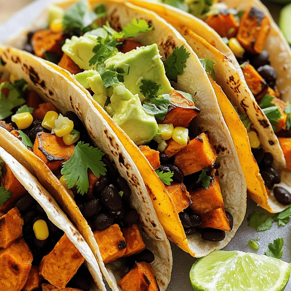 Für die würzigen Chipotle-Süßkartoffel-Tacos brauchst du: - 2 mittelgroße Süßkartoffeln, geschält und gewürfelt - 1 Esslöffel Olivenöl - 1 Teelöffel geräuchertes Paprikapulver - 1 Teelöffel Kreuzkümmel (gemahlen) - 1 Teelöffel Chipotle-Chilipulver - Salz und Pfeffer nach Geschmack - 1 Dose schwarze Bohnen, abgetropft und abgespült - 1 Tasse Mais (frisch, gefroren oder aus der Dose) - 1 Avocado, gewürfelt - 1/4 Tasse frischer Koriander, gehackt - 8 kleine Maistortillas - Limettenspalten zum Servieren Wähle frische, feste Süßkartoffeln. Sie sollten keine Druckstellen haben. Achte darauf, dass die Bohnen gut abgetropft sind. Frischer Koriander bringt den besten Geschmack. Für die Maistortillas wähle Weichmacher, die nicht brüchig sind. Diese sorgen für einen besseren Biss. Wenn du keine Süßkartoffeln hast, nutze Kürbis oder Karotten. Anstelle von schwarzen Bohnen kannst du Kidneybohnen verwenden. Für eine schärfere Note probiere Jalapeños oder frische Chilis. Bei der Avocado kannst du auch Guacamole nehmen. Das gibt den Tacos eine cremige Textur. Zuerst heize deinen Ofen auf 220°C (425°F) vor. Das sorgt dafür, dass die Süßkartoffeln gleichmäßig garen. Lege ein Backblech mit Backpapier aus. Das macht das spätere Aufräumen viel einfacher. Schäle und würfle die Süßkartoffeln. Sie sollten gleich groß sein, damit sie gleichmäßig garen. In einer großen Schüssel mischst du die gewürfelten Süßkartoffeln mit Olivenöl, geräuchertem Paprikapulver, Kreuzkümmel, Chipotle-Chilipulver, Salz und Pfeffer. Mische alles gut, bis die Süßkartoffeln gleichmäßig bedeckt sind. Verteile die gewürzten Süßkartoffeln auf dem Backblech. Achte darauf, dass sie in einer einzigen Schicht liegen. Das hilft ihnen, schön zu rösten. Röste die Süßkartoffeln für 25-30 Minuten. Wende sie nach 15 Minuten. Sie sind fertig, wenn sie zart und leicht karamellisiert sind. Während die Süßkartoffeln im Ofen sind, erhitze einen mittelgroßen Topf bei mittlerer Hitze. Füge die abgetropften schwarzen Bohnen und den Mais hinzu. Rühre gelegentlich um, damit nichts anbrennt. Erhitze die Mischung für etwa 5 Minuten. Würze sie nach deinem Geschmack mit Salz und Pfeffer. Jetzt sind die Süßkartoffeln und die Bohnen-Mais-Mischung bereit. Du kannst alles zusammenstellen und deine Tacos füllen. Wenn du die vollständige Anleitung möchtest, schau dir das Rezept für würzige Chipotle-Süßkartoffel-Tacos an. Die Röstaromen machen diese Tacos besonders lecker. Um sie zu erreichen, ist die richtige Temperatur wichtig. Röste die Süßkartoffeln bei 220°C. So karamellisieren sie gut. Achte darauf, dass du sie in einer einzigen Schicht auf dem Blech verteilst. Wenn sie sich berühren, werden sie eher dampfen als rösten. Wende sie nach der Hälfte der Zeit. So bekommst du eine gleichmäßige Röstung. Das Anrichten macht viel aus. Beginne mit einer warmen Tortilla. Platziere eine großzügige Menge der gerösteten Süßkartoffeln in der Mitte. Dann füge die Bohnen-Mais-Mischung hinzu. Das gibt Farbe und Geschmack. Toppe alles mit frischer Avocado und Koriander. Ein Spritzer Limette bringt Frische ins Spiel. Serviere die Tacos warm, damit sie am besten schmecken. Meal Prep kann dir Zeit sparen. Bereite die Süßkartoffeln und die Bohnen-Mais-Mischung im Voraus zu. Du kannst sie in luftdichten Behältern im Kühlschrank lagern. Erwärme sie einfach bei Bedarf. Die Tortillas kannst du ebenfalls im Voraus erwärmen. So bist du schnell bereit, leckere Tacos zu genießen. Nutze auch den [Full Recipe], um die Zubereitung noch einfacher zu machen. {{image_4}} Die würzigen Chipotle-Süßkartoffel-Tacos sind bereits vegan und perfekt für jeden. Du kannst sie jedoch anpassen. Ersetze die Avocado durch Guacamole für eine cremige Note. Verwende auch verschiedene Bohnen, wie Kidneybohnen oder Pinto-Bohnen. Diese Optionen bringen neue Geschmäcker und Texturen in dein Gericht. Du kannst viele Toppings verwenden, um die Tacos noch besser zu machen. Probiere frische Salsa oder Pico de Gallo. Ein Spritzer Limettensaft bringt Frische. Du kannst auch saure Sahne oder vegane Joghurtalternativen hinzufügen. Für den Crunch sind gehackte Nüsse oder knusprige Zwiebeln toll. Schau dir die Gewürze an, die du benutzt. Füge mehr Chipotle-Chilipulver hinzu, wenn du es schärfer magst. Du kannst auch andere Gewürze wie Oregano oder Koriander probieren. Experimentiere mit frischen Kräutern wie Basilikum oder Minze für einen neuen Geschmack. Mixe die Süßkartoffeln mit anderen Gemüsesorten wie Paprika oder Zucchini. So erstellst du viele neue Varianten. Wenn du mehr über die Zubereitung erfahren möchtest, schaue dir das [Full Recipe](#) an. Die Lagerung der Zutaten ist wichtig für den besten Geschmack. Bewahre die Süßkartoffeln an einem kühlen, dunklen Ort auf. Ein Schrank oder eine Speisekammer ist ideal. Lagere frische Zutaten wie Avocado und Koriander im Kühlschrank. Halte sie in einem luftdichten Behälter oder einer Plastiktüte. So bleiben sie frisch. Die schwarzen Bohnen kannst du in einem verschlossenen Glas aufbewahren. Achte darauf, dass sie trocken sind. Reste sind eine tolle Möglichkeit, um neue Gerichte zu kreieren. Du kannst die Süßkartoffeln in einem Salat verwenden. Einfach die kalten Würfel mit etwas Olivenöl und Essig mischen. Die Bohnen und den Mais kannst du in einer Suppe verwenden. Füge etwas Brühe dazu, und du hast eine schnelle Mahlzeit. Avocado-Reste passen gut auf Toast. Sei kreativ und nutze alles, was übrig bleibt. Die vorbereiteten Tacos halten sich im Kühlschrank etwa 2 bis 3 Tage. Stelle sicher, dass du sie in einem luftdichten Behälter aufbewahrst. Wenn du die Tacos länger aufbewahren willst, friere die Füllung ein. So bleibt der Geschmack frisch. Erwärme die Füllung einfach in der Mikrowelle oder auf dem Herd. Die Tortillas solltest du separat aufbewahren. So werden sie nicht matschig. Für die vollständige Anleitung und weitere Tipps schau dir das Full Recipe an! Um die Tacos glutenfrei zu machen, wähle Maistortillas. Diese sind eine tolle Option. Vermeide Weizentortillas, da sie Gluten enthalten. Achte darauf, dass alle anderen Zutaten, wie Bohnen und Gewürze, auch glutenfrei sind. So kannst du die Tacos ohne Sorgen genießen. Ja, du kannst die Süßkartoffeln im Voraus zubereiten. Koche sie und lasse sie abkühlen. Lege sie dann in einen Behälter im Kühlschrank. Du kannst sie bis zu drei Tage aufbewahren. Wenn du bereit bist, die Tacos zu machen, erhitze die Süßkartoffeln einfach im Ofen oder in der Mikrowelle. Du kannst viele leckere Beilagen zu den Tacos servieren. Eine frische Guacamole passt gut dazu. Auch ein einfacher grüner Salat ist eine gute Wahl. Darüber hinaus kannst du Salsa oder einen Joghurt-Dip anbieten. Diese Beilagen bringen zusätzlichen Geschmack und Frische. Diese Anleitung zeigt dir, wie du leckere Tacos mit Süßkartoffeln und Bohnen zubereitest. Wir haben die besten Zutaten gewählt und Tipps für die Zubereitung und das Servieren gegeben. Du kannst auch verschiedene Variationen ausprobieren oder Reste richtig lagern. Denke daran, die Tacos nach deinem Geschmack anzupassen. Ob vegan oder mit zahlreichen Toppings, die Möglichkeiten sind groß. Mit diesen einfachen Schritten wirst du tolle Tacos kochen. Viel Spaß beim Ausprobieren!