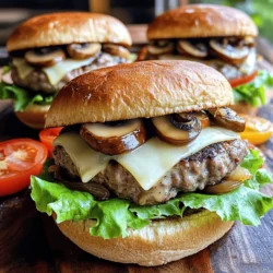 - 450 g mageres Truthahnhackfleisch - 1 Tasse fein gehackte Pilze - ½ Tasse geriebener Schweizer Käse Die Hauptzutaten für die Mushroom Swiss Turkey Burgers sind einfach und lecker. Mageres Truthahnhackfleisch macht die Burger saftig. Die gehackten Pilze fügen einen tollen Geschmack hinzu. Schweizer Käse sorgt für den perfekten Schmelz. - 1 Teelöffel Worcestershire-Sauce - 1 Teelöffel getrockneter Thymian - Salz und Pfeffer nach Geschmack Für den Geschmack brauchen wir Gewürze. Worcestershire-Sauce gibt den Burgern Tiefe. Getrockneter Thymian bringt frische Aromen. Salz und Pfeffer sind ein Muss für jedes Gericht. Sie helfen, die Aromen hervorzuheben. - 4 Vollkorn-Hamburgerbrötchen - Blätter kopfiger Salat - Geschnittene Tomaten Als Beilagen empfehle ich Vollkorn-Hamburgerbrötchen. Sie sind gesünder und lecker. Frischer Salat und Tomaten machen die Burger bunt und knackig. Diese Beilagen passen perfekt zu den saftigen Patties. Für das vollständige Rezept, schauen Sie sich den „Full Recipe“ Abschnitt an. Beginne mit der Zubereitung der Zwiebel und des Knoblauchs. Erhitze in einer großen Pfanne etwas Olivenöl. Füge die gehackte Zwiebel und den Knoblauch hinzu. Sauté sie, bis die Zwiebel glasig ist. Das dauert etwa 3-4 Minuten. Jetzt kommen die Pilze ins Spiel. Gib die fein gehackten Pilze in die Pfanne. Brate sie, bis sie ihre Feuchtigkeit verlieren und leicht gebräunt sind. Das dauert ungefähr 5-6 Minuten. Nimm die Pfanne vom Herd und lasse die Mischung etwas abkühlen. In einer großen Schüssel vermische das mageres Truthahnhackfleisch mit der abgekühlten Pilzmischung. Füge Worcestershire-Sauce, getrockneten Thymian, Salz und Pfeffer hinzu. Mische die Zutaten gut, aber überarbeite das Fleisch nicht. Es soll zart bleiben. Forme die Mischung in vier gleich große Patties. Achte darauf, dass sie gleichmäßig dick sind, damit sie gleichmäßig garen. Heize deinen Grill oder eine Grillpfanne auf mittlere Hitze vor. Lege die Patties auf den Grill. Brate sie für etwa 5-6 Minuten auf jeder Seite. Prüfe die Innentemperatur. Sie sollte 75°C erreichen. In der letzten Minute des Grillens lege eine Scheibe Schweizer Käse auf jedes Patty. Decke die Patties ab, damit der Käse schön schmelzen kann. Für das Brötchen, toaste die Vollkorn-Hamburgerbrötchen auf dem Grill für etwa 1 Minute. Sie sollten leicht goldbraun sein. Jetzt sind deine Mushroom Swiss Turkey Burgers bereit zum Servieren. Freue dich auf den leckeren Geschmack! Für das vollständige Rezept, schau dir den Abschnitt "Full Recipe" an. Um saftige Patties zu machen, vermeide das Überarbeiten des Fleisches. Mische das Hackfleisch nur so lange, bis alles gut verbunden ist. Zu viel Mischen macht die Patties fest. Die richtige Größe ist wichtig. Forme die Patties gleich groß, etwa 1,5 cm dick. Sie schrumpfen beim Grillen, also mache sie etwas größer. Für perfekten Käse auf deinem Burger gibt es einige Techniken. Lege den Käse in der letzten Minute des Grillens auf die Patties. Bedecke sie dann mit einem Deckel. So schmilzt der Käse gleichmäßig. Wenn du keinen Schweizer Käse magst, probiere Gouda oder Cheddar. Beide Käse schmelzen gut und haben tollen Geschmack. Für die Beilagen sind knusprige Süßkartoffelpommes eine tolle Wahl. Du kannst auch einen frischen grünen Salat dazu machen. Ein einfacher Gurkensalat passt gut zu den Burgern. Mische geschnittene Gurken mit einem Spritzer Essig und etwas Salz. Das gibt einen frischen Kontrast zu den herzhaften Burgern. {{image_4}} Wenn du eine vegetarische Option suchst, kannst du pflanzliche Fleischalternativen verwenden. Produkte aus Erbsenprotein oder Soja sind gute Alternativen. Sie bieten einen ähnlichen Geschmack und eine ähnliche Textur. Achte darauf, die gleiche Menge zu verwenden wie im Originalrezept. Für Veganer kannst du den Käse durch eine pflanzliche Variante ersetzen. Es gibt viele köstliche vegane Käseoptionen, die schmelzen. So bleibt der Burger trotzdem lecker und befriedigend. Um den Geschmack zu variieren, kannst du verschiedene Käsesorten hinzufügen. Gouda oder Cheddar geben dem Burger eine neue Note. Auch Gewürze wie Paprika oder Kreuzkümmel können die Mischung aufpeppen. Eine weitere tolle Idee ist, Knoblauchbutter auf die Brötchen zu streichen. Das bringt einen reichen Geschmack. BBQ-Sauce kann ebenfalls einen süßen und rauchigen Kick geben. Experimentiere mit diesen Aromen, um deinen perfekten Burger zu finden. Du kannst die Burger auch in Wraps oder Schalen servieren. Ein Wrap mit frischem Gemüse ist leicht und lecker. In einer Schale kannst du die Burger mit Salat und Dressings anrichten. Das sieht toll aus und schmeckt frisch. Denk an eine schöne Präsentation. Du kannst die Burger mit frischen Kräutern oder Sprossen garnieren. So wird jede Mahlzeit ein kleines Fest! Um die Patties frisch zu halten, solltest du sie richtig lagern. Lege die bereits gekochten Patties in einen luftdichten Behälter. So bleiben sie saftig und lecker. Achte darauf, dass die Patties vollständig abgekühlt sind, bevor du sie in den Kühlschrank stellst. Sie sind dort bis zu vier Tage haltbar. Wenn du die Burger länger aufbewahren möchtest, kannst du sie einfrieren. Wickele jeden Patty einzeln in Frischhaltefolie. Lege sie dann in einen Gefrierbeutel und beschrifte diesen mit dem Datum. So bleiben die Patties bis zu drei Monate frisch. Zum Auftauen lege die gefrorenen Patties einfach über Nacht in den Kühlschrank. Um die Zubereitung zu erleichtern, kannst du die Zutaten im Voraus vorbereiten. Hacke die Zwiebel und den Knoblauch am Vortag. Auch die Pilze kannst du schon klein schneiden. Bewahre alles in separaten Behältern im Kühlschrank auf. So sparst du Zeit bei der Zubereitung. Meal Prepping ist eine tolle Idee. Du kannst die Patties auch schon vorformen. Lege sie auf ein Backblech, bedecke sie mit Frischhaltefolie und stelle sie in den Kühlschrank. So hast du sie bereit, wenn du Hunger hast. Wenn du die Burger wieder aufwärmen möchtest, gibt es einige gute Methoden. Die beste Methode ist das Erhitzen in einer Pfanne. Erhitze die Pfanne auf mittlerer Hitze und lege die Patties hinein. So bleiben sie saftig und warm. Vermeide es, die Patties in der Mikrowelle zu erwärmen. Das kann sie trocken machen. Wenn du die Mikrowelle nutzen musst, lege ein feuchtes Papiertuch über die Patties. So erhältst du etwas Feuchtigkeit. Diese Tipps helfen dir, die Mushroom Swiss Turkey Burgers immer frisch und schmackhaft zu genießen! Die Grillzeit für die Mushroom Swiss Turkey Burgers variiert je nach Garstufe. Für mittelgebratene Burger grillen Sie die Patties etwa 5-6 Minuten pro Seite. Verwenden Sie ein Fleischthermometer, um sicherzustellen, dass die Innentemperatur 75°C erreicht. So bleiben die Burger saftig und lecker. Ja, Sie können Rinderhackfleisch verwenden, wenn Sie möchten. Es hat einen anderen Geschmack als Truthahn, aber es passt gut zu den Pilzen und dem Käse. Denken Sie daran, die Grillzeit möglicherweise leicht anzupassen. Rindfleisch braucht oft etwas länger zum Garwerden. Beliebte Beilagen sind: - Süßkartoffelpommes - Grüner Salat - Gurkensalat - Coleslaw Diese Beilagen ergänzen die Burger gut und sorgen für ein ausgewogenes Essen. Das vollständige Rezept für Mushroom Swiss Turkey Burgers finden Sie im Abschnitt "Full Recipe". Dort sind alle Schritte und Zutaten detailliert aufgelistet. Dieses Rezept für Mushroom Swiss Turkey Burgers bietet viele leckere Optionen. Wir haben gesunde Zutaten verwendet, wie Truthahnhackfleisch und Pilze. Die richtigen Gewürze machen den Geschmack aus. Die Grillanleitung hilft dir, perfekte Patties zu machen. Denke auch an Variationen, wie vegetarische Alternativen. Sie machen dein Essen abwechslungsreicher. Lagere Patties richtig, um die Frische zu bewahren. Dein Burger wird so immer lecker sein. Lass der Kreativität freien Lauf und genieße dein Essen!