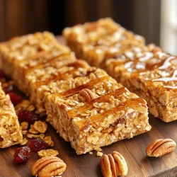 Hier sind die Zutaten für die leckeren Ahorn-Pekan-Granola-Riegel. Jeder Biss wird köstlich und nahrhaft. - 2 Tassen Haferflocken - 1 Tasse Pekannüsse, grob gehackt - 1/2 Tasse Mandelbutter - 1/4 Tasse Ahornsirup - 1/2 Tasse Honig - 1/2 Teelöffel Vanilleextrakt - 1/2 Teelöffel Meersalz - 1/2 Tasse getrocknete Cranberries (oder Ihre liebsten Trockenfrüchte) - 1/4 Tasse Mini-Schokoladenstückchen (optional) Die Haferflocken geben dem Riegel eine tolle Textur. Pekannüsse fügen einen knackigen Biss hinzu. Mandelbutter sorgt für Cremigkeit und reichhaltigen Geschmack. Ahornsirup und Honig bringen die Süße. Vanilleextrakt und Meersalz runden die Aromen ab. Getrocknete Früchte bringen Frische, und die Schokoladenstückchen sind das süße Extra. Dieser Mix macht die Riegel zu einer perfekten Snack-Idee. Die Kombination aus gesunden Fetten, Ballaststoffen und Süße sorgt für Energie. Probieren Sie diese Zutaten in der Full Recipe aus! Heize deinen Ofen auf 175°C vor. Nimm eine 23x23 cm Backform und lege sie mit Backpapier aus. Lass das Papier an den Rändern überstehen. So kannst du die Riegel später leicht herausheben. In einer großen Schüssel vermischst du die Haferflocken und die grob gehackten Pekannüsse. Rühre gut um, damit sich alles gleichmäßig verteilt. Diese Mischung sorgt für die Basis deiner Riegel. Nimm einen kleinen Topf und stelle ihn auf niedrige Hitze. Gib die Mandelbutter, den Ahornsirup, den Honig, den Vanilleextrakt und das Meersalz hinein. Rühre kontinuierlich, bis alles geschmolzen ist. Das dauert etwa 2-3 Minuten. Gieße die geschmolzene Mischung über die Haferflocken und Pekannüsse. Rühre alles gut um, bis die trockenen Zutaten gleichmäßig beschichtet sind. Füge die getrockneten Cranberries und die Mini-Schokoladenstückchen hinzu, falls du sie verwenden möchtest. Übertrage die Mischung in die Backform. Drücke sie gleichmäßig und fest mit einem Spatel oder deinen Händen herunter. So entsteht eine kompakte Schicht. Backe die Mischung im Ofen für 20-25 Minuten, bis die Ränder leicht goldbraun sind. Nimm die Backform aus dem Ofen und lass die Mischung etwa 10 Minuten abkühlen. Hebe die Granola-Riegel mit dem überstehenden Backpapier heraus und lege sie auf ein Schneidebrett. Lass sie vollständig abkühlen und schneide sie dann in Stücke. Wenn du mehr über die einzelnen Schritte erfahren möchtest, schau dir das Full Recipe an. Um die perfekte Konsistenz für Ihre Riegel zu erreichen, ist das richtige Verhältnis der Zutaten wichtig. Nutzen Sie zwei Tassen Haferflocken und eine Tasse grob gehackte Pekannüsse. Diese Kombination sorgt für einen guten Biss. Fügen Sie dann 1/2 Tasse Mandelbutter und 1/4 Tasse Ahornsirup hinzu. Diese Zutaten halten alles zusammen. Ein häufiger Fehler ist, die Mischung nicht ausreichend zu drücken. Wenn die Riegel zu bröselig sind, drücken Sie die Mischung fester in die Form. Achten Sie darauf, dass die Riegel gleichmäßig gebacken werden. Zu kurze Backzeiten können dazu führen, dass die Riegel weich bleiben. Backen Sie sie zwischen 20 und 25 Minuten. Um die Riegel ansprechend zu präsentieren, legen Sie sie auf ein rustikales Holzbrett. Träufeln Sie etwas zusätzlichen Ahornsirup darüber, um ihnen einen schönen Glanz zu geben. Dekorieren Sie den Teller mit ganzen Pekannüssen. Diese kleinen Details machen Ihr Gericht einladend. Die Präsentation erhöht die Freude am Essen. {{image_4}} Ich liebe es, mit verschiedenen Zutaten zu spielen. Für die Granola-Riegel kannst du verschiedene Nüsse verwenden. Mandeln, Walnüsse oder Cashews sind tolle Alternativen. Jede Nuss bringt ihren eigenen Geschmack mit. Du kannst auch die Trockenfrüchte ändern. Rosinen, getrocknete Aprikosen oder sogar Datteln passen gut. Diese Anpassungen bringen neue Aromen und Texturen. Probiere es aus und finde deine Lieblingsmischung! Wenn du nach einer anderen Süße suchst, probiere Agavendicksaft. Er hat einen milden Geschmack und ist eine tolle Option. Kokosblütenzucker ist auch eine gute Wahl. Er hat einen karamellartigen Geschmack, der gut zu den Nüssen passt. Beide Alternativen sind gesünder als normaler Zucker. Sie geben den Riegeln einen besonderen Twist. Experimentiere und finde die Süße, die dir am besten gefällt. Um den Riegeln mehr Geschmack zu geben, kannst du Gewürze hinzufügen. Eine Prise Zimt macht die Riegel warm und einladend. Wenn du Schokolade magst, füge Kakaopulver hinzu oder mehr Schokoladenstückchen. Du kannst auch Vanille oder Muskatnuss verwenden. Diese Aromen machen die Riegel noch köstlicher. Lass deiner Kreativität freien Lauf und finde deine perfekten Geschmacksvariationen! Für das vollständige Rezept, sieh dir die [Full Recipe] an. Lagern Sie die Riegel in luftdichten Behältern. So bleiben sie frisch. Ein Glasgefäß oder eine Plastikbox funktioniert gut. Platzieren Sie ein Blatt Backpapier zwischen den Riegeln. Das verhindert, dass sie zusammenkleben. Achten Sie darauf, den Behälter an einem kühlen, trockenen Ort zu halten. Vermeiden Sie direkte Sonne oder Hitze. Diese Faktoren können die Riegel schnell weich machen. Die Granola-Riegel halten sich etwa eine Woche. Sie können sie auch einfrieren. Wickeln Sie sie dafür einzeln in Frischhaltefolie. Legen Sie die Riegel dann in einen Gefrierbeutel. So bleiben sie bis zu drei Monate frisch. Wenn Sie sie essen möchten, lassen Sie sie einfach bei Raumtemperatur auftauen. Für Snacks unterwegs portionieren Sie die Riegel. Schneiden Sie sie in kleine Stücke oder Riegel. Packen Sie sie in kleine, wiederverwendbare Beutel. So haben Sie gesunde Snacks, wann immer Sie wollen. Ideal für Reisen oder für die Schule. Ein bisschen Vorbereitung macht das Snacken einfach und lecker. Homemade Granola Riegel halten in einem luftdichten Behälter etwa eine Woche. Lagern Sie sie an einem kühlen, trockenen Ort. Sie können auch die Riegel einfrieren. So bleiben sie bis zu drei Monate frisch. Wickeln Sie sie einzeln in Folie oder verwenden Sie einen Gefrierbeutel. Ja, Sie können die Pekannüsse durch andere Nüsse ersetzen. Mandeln, Walnüsse oder Haselnüsse bieten tolle Alternativen. Achten Sie darauf, die Nüsse grob zu hacken, damit die Riegel gut zusammenhalten. Jede Nuss hat ihren eigenen Geschmack, was die Riegel einzigartig macht. Statt Honig können Sie Agavendicksaft oder Ahornsirup nutzen. Diese Süßstoffe geben den Riegeln eine ähnliche Süße. Denken Sie daran, die Menge anzupassen, um die Konsistenz zu erhalten. Zu viel Flüssigkeit kann die Riegel zu weich machen. Die Riegel sind nicht vegan, da sie Honig enthalten. Wenn Sie eine vegane Option wünschen, verwenden Sie Agavendicksaft oder reinen Ahornsirup. Achten Sie darauf, auch die Mandelbutter zu wählen, die keine tierischen Produkte enthält. Ja, Sie können die Riegel glutenfrei machen. Verwenden Sie glutenfreie Haferflocken. Diese sind eine tolle Basis für die Riegel. Überprüfen Sie auch die anderen Zutaten, um sicherzustellen, dass sie glutenfrei sind. So genießen Sie die Riegel ohne Bedenken. In diesem Blogbeitrag haben wir die Schritte zur Herstellung gesunder Granola-Riegel besprochen. Wir haben die Zutaten, die Schritte und nützliche Tipps behandelt. Diese Riegel sind einfach zuzubereiten und vielseitig anpassbar. Sie sind perfekt für Snacks unterwegs. Denken Sie daran, die richtige Konsistenz zu finden und mögliche Fehler zu vermeiden. Mit vielen Variationen können Sie den Geschmack Ihren Wünschen anpassen. Genießen Sie es, kreativ zu sein und neue Zutaten auszuprobieren! Damit gelingen Ihre Riegel garantiert!