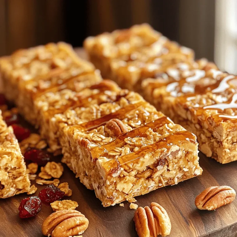 Hier sind die Zutaten für die leckeren Ahorn-Pekan-Granola-Riegel. Jeder Biss wird köstlich und nahrhaft. - 2 Tassen Haferflocken - 1 Tasse Pekannüsse, grob gehackt - 1/2 Tasse Mandelbutter - 1/4 Tasse Ahornsirup - 1/2 Tasse Honig - 1/2 Teelöffel Vanilleextrakt - 1/2 Teelöffel Meersalz - 1/2 Tasse getrocknete Cranberries (oder Ihre liebsten Trockenfrüchte) - 1/4 Tasse Mini-Schokoladenstückchen (optional) Die Haferflocken geben dem Riegel eine tolle Textur. Pekannüsse fügen einen knackigen Biss hinzu. Mandelbutter sorgt für Cremigkeit und reichhaltigen Geschmack. Ahornsirup und Honig bringen die Süße. Vanilleextrakt und Meersalz runden die Aromen ab. Getrocknete Früchte bringen Frische, und die Schokoladenstückchen sind das süße Extra. Dieser Mix macht die Riegel zu einer perfekten Snack-Idee. Die Kombination aus gesunden Fetten, Ballaststoffen und Süße sorgt für Energie. Probieren Sie diese Zutaten in der Full Recipe aus! Heize deinen Ofen auf 175°C vor. Nimm eine 23x23 cm Backform und lege sie mit Backpapier aus. Lass das Papier an den Rändern überstehen. So kannst du die Riegel später leicht herausheben. In einer großen Schüssel vermischst du die Haferflocken und die grob gehackten Pekannüsse. Rühre gut um, damit sich alles gleichmäßig verteilt. Diese Mischung sorgt für die Basis deiner Riegel. Nimm einen kleinen Topf und stelle ihn auf niedrige Hitze. Gib die Mandelbutter, den Ahornsirup, den Honig, den Vanilleextrakt und das Meersalz hinein. Rühre kontinuierlich, bis alles geschmolzen ist. Das dauert etwa 2-3 Minuten. Gieße die geschmolzene Mischung über die Haferflocken und Pekannüsse. Rühre alles gut um, bis die trockenen Zutaten gleichmäßig beschichtet sind. Füge die getrockneten Cranberries und die Mini-Schokoladenstückchen hinzu, falls du sie verwenden möchtest. Übertrage die Mischung in die Backform. Drücke sie gleichmäßig und fest mit einem Spatel oder deinen Händen herunter. So entsteht eine kompakte Schicht. Backe die Mischung im Ofen für 20-25 Minuten, bis die Ränder leicht goldbraun sind. Nimm die Backform aus dem Ofen und lass die Mischung etwa 10 Minuten abkühlen. Hebe die Granola-Riegel mit dem überstehenden Backpapier heraus und lege sie auf ein Schneidebrett. Lass sie vollständig abkühlen und schneide sie dann in Stücke. Wenn du mehr über die einzelnen Schritte erfahren möchtest, schau dir das Full Recipe an. Um die perfekte Konsistenz für Ihre Riegel zu erreichen, ist das richtige Verhältnis der Zutaten wichtig. Nutzen Sie zwei Tassen Haferflocken und eine Tasse grob gehackte Pekannüsse. Diese Kombination sorgt für einen guten Biss. Fügen Sie dann 1/2 Tasse Mandelbutter und 1/4 Tasse Ahornsirup hinzu. Diese Zutaten halten alles zusammen. Ein häufiger Fehler ist, die Mischung nicht ausreichend zu drücken. Wenn die Riegel zu bröselig sind, drücken Sie die Mischung fester in die Form. Achten Sie darauf, dass die Riegel gleichmäßig gebacken werden. Zu kurze Backzeiten können dazu führen, dass die Riegel weich bleiben. Backen Sie sie zwischen 20 und 25 Minuten. Um die Riegel ansprechend zu präsentieren, legen Sie sie auf ein rustikales Holzbrett. Träufeln Sie etwas zusätzlichen Ahornsirup darüber, um ihnen einen schönen Glanz zu geben. Dekorieren Sie den Teller mit ganzen Pekannüssen. Diese kleinen Details machen Ihr Gericht einladend. Die Präsentation erhöht die Freude am Essen. {{image_4}} Ich liebe es, mit verschiedenen Zutaten zu spielen. Für die Granola-Riegel kannst du verschiedene Nüsse verwenden. Mandeln, Walnüsse oder Cashews sind tolle Alternativen. Jede Nuss bringt ihren eigenen Geschmack mit. Du kannst auch die Trockenfrüchte ändern. Rosinen, getrocknete Aprikosen oder sogar Datteln passen gut. Diese Anpassungen bringen neue Aromen und Texturen. Probiere es aus und finde deine Lieblingsmischung! Wenn du nach einer anderen Süße suchst, probiere Agavendicksaft. Er hat einen milden Geschmack und ist eine tolle Option. Kokosblütenzucker ist auch eine gute Wahl. Er hat einen karamellartigen Geschmack, der gut zu den Nüssen passt. Beide Alternativen sind gesünder als normaler Zucker. Sie geben den Riegeln einen besonderen Twist. Experimentiere und finde die Süße, die dir am besten gefällt. Um den Riegeln mehr Geschmack zu geben, kannst du Gewürze hinzufügen. Eine Prise Zimt macht die Riegel warm und einladend. Wenn du Schokolade magst, füge Kakaopulver hinzu oder mehr Schokoladenstückchen. Du kannst auch Vanille oder Muskatnuss verwenden. Diese Aromen machen die Riegel noch köstlicher. Lass deiner Kreativität freien Lauf und finde deine perfekten Geschmacksvariationen! Für das vollständige Rezept, sieh dir die [Full Recipe] an. Lagern Sie die Riegel in luftdichten Behältern. So bleiben sie frisch. Ein Glasgefäß oder eine Plastikbox funktioniert gut. Platzieren Sie ein Blatt Backpapier zwischen den Riegeln. Das verhindert, dass sie zusammenkleben. Achten Sie darauf, den Behälter an einem kühlen, trockenen Ort zu halten. Vermeiden Sie direkte Sonne oder Hitze. Diese Faktoren können die Riegel schnell weich machen. Die Granola-Riegel halten sich etwa eine Woche. Sie können sie auch einfrieren. Wickeln Sie sie dafür einzeln in Frischhaltefolie. Legen Sie die Riegel dann in einen Gefrierbeutel. So bleiben sie bis zu drei Monate frisch. Wenn Sie sie essen möchten, lassen Sie sie einfach bei Raumtemperatur auftauen. Für Snacks unterwegs portionieren Sie die Riegel. Schneiden Sie sie in kleine Stücke oder Riegel. Packen Sie sie in kleine, wiederverwendbare Beutel. So haben Sie gesunde Snacks, wann immer Sie wollen. Ideal für Reisen oder für die Schule. Ein bisschen Vorbereitung macht das Snacken einfach und lecker. Homemade Granola Riegel halten in einem luftdichten Behälter etwa eine Woche. Lagern Sie sie an einem kühlen, trockenen Ort. Sie können auch die Riegel einfrieren. So bleiben sie bis zu drei Monate frisch. Wickeln Sie sie einzeln in Folie oder verwenden Sie einen Gefrierbeutel. Ja, Sie können die Pekannüsse durch andere Nüsse ersetzen. Mandeln, Walnüsse oder Haselnüsse bieten tolle Alternativen. Achten Sie darauf, die Nüsse grob zu hacken, damit die Riegel gut zusammenhalten. Jede Nuss hat ihren eigenen Geschmack, was die Riegel einzigartig macht. Statt Honig können Sie Agavendicksaft oder Ahornsirup nutzen. Diese Süßstoffe geben den Riegeln eine ähnliche Süße. Denken Sie daran, die Menge anzupassen, um die Konsistenz zu erhalten. Zu viel Flüssigkeit kann die Riegel zu weich machen. Die Riegel sind nicht vegan, da sie Honig enthalten. Wenn Sie eine vegane Option wünschen, verwenden Sie Agavendicksaft oder reinen Ahornsirup. Achten Sie darauf, auch die Mandelbutter zu wählen, die keine tierischen Produkte enthält. Ja, Sie können die Riegel glutenfrei machen. Verwenden Sie glutenfreie Haferflocken. Diese sind eine tolle Basis für die Riegel. Überprüfen Sie auch die anderen Zutaten, um sicherzustellen, dass sie glutenfrei sind. So genießen Sie die Riegel ohne Bedenken. In diesem Blogbeitrag haben wir die Schritte zur Herstellung gesunder Granola-Riegel besprochen. Wir haben die Zutaten, die Schritte und nützliche Tipps behandelt. Diese Riegel sind einfach zuzubereiten und vielseitig anpassbar. Sie sind perfekt für Snacks unterwegs. Denken Sie daran, die richtige Konsistenz zu finden und mögliche Fehler zu vermeiden. Mit vielen Variationen können Sie den Geschmack Ihren Wünschen anpassen. Genießen Sie es, kreativ zu sein und neue Zutaten auszuprobieren! Damit gelingen Ihre Riegel garantiert!