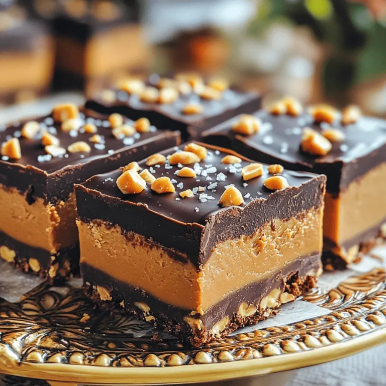 Für die No Bake Chocolate Peanut Butter Bars benötigst du einfache Zutaten. Hier ist die Liste: - 1 Tasse cremige Erdnussbutter - 1/2 Tasse Honig oder Ahornsirup - 2 Tassen Haferflocken (gerollte oder schnelle Haferflocken) - 1/2 Tasse ungesüßtes Kakaopulver - 1/4 Tasse Kokosmehl - 1 Teelöffel Vanilleextrakt - 1/4 Teelöffel Salz - 1/2 Tasse dunkle Schokoladenstückchen - 2 Esslöffel Kokosöl Diese Zutaten sind leicht zu finden. Die Erdnussbutter bietet den Hauptgeschmack. Kakaopulver gibt einen reichhaltigen Schokoladengeschmack. Haferflocken verleihen eine gute Textur. Wenn du gesündere Alternativen suchst, gibt es viele Optionen. Statt Honig kannst du auch Agavendicksaft verwenden. Das ist eine gute Wahl für Veganer. Für die Erdnussbutter kannst du Mandelbutter oder Sonnenblumenbutter verwenden. Diese Optionen sind nussfrei und gut für Allergiker. Wenn du weniger Zucker willst, verringere die Menge des Honigs oder Ahornsirups. Du kannst auch Süßstoffe wie Stevia oder Erythrit ausprobieren. Das gibt dir einen süßen Geschmack ohne die Kalorien. Um den Geschmack deiner Riegel zu verbessern, füge ein wenig Zimt oder Muskatnuss hinzu. Diese Gewürze bringen Wärme und Tiefe. Du kannst auch eine Prise Meersalz verwenden, um die Süße der Schokolade hervorzuheben. Für einen besonderen Kick probiere ein wenig Espresso-Pulver. Das verstärkt den Schokoladengeschmack. Wenn du möchtest, kannst du auch geraspelte Kokosnuss oder gehackte Nüsse hinzufügen. Diese geben mehr Crunch und Geschmack. Für das volle Rezept, schaue dir bitte den Abschnitt "Full Recipe" an. Zuerst nehme ich eine große Rührschüssel. Dort gebe ich eine Tasse cremige Erdnussbutter. Dann füge ich eine halbe Tasse Honig oder Ahornsirup hinzu. Ich rühre alles gut um, bis die Mischung glatt ist. Danach kommen zwei Tassen Haferflocken dazu. Ich nutze entweder gerollte oder schnelle Haferflocken. Jetzt gebe ich das ungesüßte Kakaopulver, das Kokosmehl, den Vanilleextrakt und das Salz hinzu. Ich vermenge alles gründlich. Der Teig wird dick und klebrig. Das ist perfekt für die nächste Phase. Ich lege eine quadratische Backform mit Backpapier aus. Die Form sollte 8x8 Zoll groß sein. Es ist wichtig, dass das Papier an den Seiten überhängt. So kann ich die Riegel später leicht herausnehmen. Jetzt verteile ich die Erdnussbuttermischung gleichmäßig in der Form. Ich drücke sie fest an, um eine glatte Oberfläche zu bekommen. In einer kleinen, mikrowellengeeigneten Schüssel gebe ich die dunklen Schokoladenstückchen und das Kokosöl. Ich erhitze die Mischung in der Mikrowelle. Dabei mache ich 30-Sekunden-Intervalle und rühre jedes Mal um. Wenn die Schokolade geschmolzen und glatt ist, gieße ich sie über die Erdnussbutterschicht. Mit einem Spatel streiche ich die Schokolade glatt. Jetzt kommt der spannende Teil: Ich stelle die Form in den Kühlschrank. Dort lasse ich die Riegel für etwa zwei Stunden fest werden. Wenn sie fest sind, kann ich sie leicht mit dem Backpapier herausheben. Jetzt schneide ich sie in Quadrate oder Rechtecke. Sie sind bereit zum Genießen! Für das volle Rezept, siehe [Full Recipe]. Die Kühlzeit ist wichtig für die perfekte Konsistenz Ihrer Riegel. Ich empfehle, die Riegel mindestens zwei Stunden im Kühlschrank zu lassen. So werden sie fest und halten gut zusammen. Achten Sie darauf, die Riegel in einem luftdichten Behälter zu lagern, nachdem sie fest geworden sind. So bleiben sie frisch und lecker. Für die beste Textur sollten Sie die Erdnussbutter gut mit dem Honig vermengen. Dies sorgt für eine glatte Basis. Wenn der Teig zu trocken wirkt, können Sie etwas mehr Honig oder Erdnussbutter hinzufügen. Achten Sie darauf, die Haferflocken gleichmäßig zu verteilen, damit die Riegel nicht bröckeln. Die Schokolade sollte gut geschmolzen sein, um eine glatte Schicht zu bilden. Bereiten Sie die Backform gut vor, indem Sie Backpapier verwenden. Das erleichtert das Herausnehmen der Riegel. Schneiden Sie die Riegel in gleichmäßige Stücke für eine schöne Präsentation. Wenn Sie möchten, können Sie die Riegel vor dem Servieren mit zerstoßenen Erdnüssen oder einem Hauch von Meersalz garnieren. Das gibt einen tollen Crunch und einen zusätzlichen Geschmack. Für die Bestätigung, hier ist das [Full Recipe]. {{image_4}} Es gibt viele Möglichkeiten, um die No Bake Chocolate Peanut Butter Bars anzupassen. Sie können die Erdnussbutter durch Mandelbutter oder Sonnenblumenkernbutter ersetzen. Das gibt den Riegeln einen anderen Geschmack. Wenn Sie Schokolade lieben, fügen Sie mehr Schokoladenstückchen hinzu. Für einen fruchtigen Kick können Sie getrocknete Früchte wie Cranberries oder Rosinen einmischen. Diese Zutaten sorgen für Abwechslung und machen die Riegel noch leckerer. Um die Riegel vegan zu machen, ersetzen Sie den Honig durch Ahornsirup oder Agavendicksaft. Diese Optionen sind perfekt für Veganer. Für glutenfreie Riegel verwenden Sie glutenfreie Haferflocken. Achten Sie darauf, dass alle Zutaten, die Sie wählen, glutenfrei sind. Diese Anpassungen machen die Riegel für jeden geeignet, ohne den tollen Geschmack zu verlieren. Die Präsentation der Riegel kann viel ausmachen. Schneiden Sie die Riegel in gleichmäßige Stücke und legen Sie sie auf eine schöne Platte. Ein paar Tropfen geschmolzene Schokolade oben drauf machen sie besonders. Garnieren Sie die Riegel mit zerstoßenen Erdnüssen oder einem Hauch Meersalz. Diese kleinen Details machen die Riegel nicht nur schmackhaft, sondern sehen auch ansprechend aus. Um die No Bake Chocolate Peanut Butter Riegel frisch zu halten, lege sie in einen luftdichten Behälter. Achte darauf, dass die Riegel nicht aneinander kleben. Du kannst auch Backpapier zwischen die Riegel legen. So bleibt die Schokolade schön und die Riegel werden nicht weich. Lagere sie im Kühlschrank, um die perfekte Konsistenz zu bewahren. Diese Riegel sind im Kühlschrank etwa eine Woche haltbar. Wenn du sie länger aufbewahren möchtest, friere sie ein. Schneide die Riegel in Stücke und lege sie in einen gefrierfesten Behälter. Sie bleiben bis zu drei Monate frisch. Zum Auftauen, lasse sie einfach bei Raumtemperatur stehen oder lege sie in den Kühlschrank. Prüfe die Riegel auf einen unangenehmen Geruch oder eine veränderte Farbe. Wenn die Riegel schimmelig aussehen oder eine seltsame Textur haben, ist es besser, sie wegzuwerfen. Achte darauf, dass die Schokolade nicht brüchig oder hart geworden ist. Wenn du unsicher bist, schmecke einen kleinen Bissen, um sicherzustellen, dass sie noch gut sind. Um die Riegel süßer zu machen, füge mehr Honig oder Ahornsirup hinzu. Du kannst auch geschmolzene Schokolade darüber gießen, um die Süße zu verstärken. Wenn du weniger Süße willst, reduziere die Menge an Honig. Eine andere Option ist, ungesüßtes Kakaopulver zu verwenden. So bleibt der Geschmack stark, aber die Süße sinkt. Ja, du kannst Erdnussbutter durch Mandelbutter oder Cashewbutter ersetzen. Diese Nussbutter bieten ähnliche Texturen und Geschmäcker. Wenn du allergisch bist, probiere Sonnenblumenbutter. Sie hat einen milden Geschmack und ist nussfrei. Achte darauf, die Konsistenz im Teig zu testen, um die richtige Mischung zu finden. Um die Riegel gut zu schneiden, lasse sie zuerst im Kühlschrank fest werden. Verwende ein scharfes, heißes Messer. Du kannst das Messer in heißes Wasser tauchen und dann abtrocknen. Dadurch schneidet es leichter durch die Riegel. Schneide gleichmäßige Stücke für eine schöne Präsentation. No Bake Chocolate Peanut Butter Bars sind einfach zuzubereiten und sehr lecker. Wir haben die besten Zutaten und Alternativen besprochen. Die Schritt-für-Schritt-Anleitung hilft dir beim Zubereiten, Schichten und Schmelzen. Tipps zur Aufbewahrung garantieren, dass die Riegel frisch bleiben. Du kannst verschiedene Variationen ausprobieren und sie nach deinem Geschmack anpassen. Denke daran, dass die Riegel süßer oder weniger süß sein können. Jetzt bist du bereit, deine eigenen Köstlichkeiten zu machen und zu genießen!