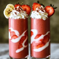 - 1 Tasse Mandelmilch - 1 reife gefrorene Banane - 1 Tasse frische Erdbeeren Die Hauptzutaten sind einfach und lecker. Mandelmilch gibt dem Smoothie eine cremige Basis. Eine gefrorene Banane sorgt für die süße und dicke Textur. Frische Erdbeeren bringen eine fruchtige Note. - 2 Esslöffel ungesüßtes Kakaopulver - 1 Esslöffel Honig oder Ahornsirup - 1 Esslöffel Chiasamen Zusätzliches Kakaopulver verleiht dem Smoothie einen tiefen Schokoladengeschmack. Honig oder Ahornsirup kann helfen, den Smoothie etwas süßer zu machen. Chiasamen sind eine tolle Quelle für Ballaststoffe und Omega-3-Fette. - Eiswürfel - Schlagsahne für die Garnitur Eiswürfel machen den Smoothie extra kalt und erfrischend. Schlagsahne als Garnitur fügt einen hübschen Touch hinzu und macht das Getränk noch leckerer. Für das vollständige Rezept schauen Sie sich die Details in der "Full Recipe" an. Zuerst entstamme die Erdbeeren und schneide sie in Scheiben. Frische Erdbeeren geben einen tollen Geschmack. Dann nimm eine reife Banane und friere sie ein. Eine gefrorene Banane macht den Smoothie schön cremig und kalt. Jetzt ist es Zeit, die Zutaten im Mixer anzuordnen. Gib zuerst die Mandelmilch in den Mixer. Füge dann die gefrorene Banane und die geschnittenen Erdbeeren hinzu. Streue das ungesüßte Kakaopulver darüber. Wenn du etwas Süße magst, kannst du auch Honig oder Ahornsirup dazugeben. Schließe den Mixer gut. Mixe die Zutaten bei hoher Geschwindigkeit für etwa 30 Sekunden. Achte darauf, dass alles gut vermischt ist. Wenn du eine dickere Konsistenz möchtest, füge ein paar Eiswürfel hinzu und mixe erneut. Gieße den Smoothie in Gläser und garniere ihn mit ein paar Erdbeerscheiben oder Schlagsahne. So sieht dein Schmackhafter Chocolate Strawberry Smoothie toll aus! Für die komplette Anleitung und alle Details, schau dir das Full Recipe an. Um die perfekte Konsistenz für deinen Chocolate Strawberry Smoothie zu erreichen, sind gefrorene Früchte ein Muss. Sie machen den Smoothie cremig und kalt. Wenn du frische Erdbeeren verwendest, kann der Smoothie zu dünn werden. Die Flüssigkeitsmenge spielt ebenfalls eine große Rolle. Wenn du einen dickeren Smoothie magst, benutze weniger Milch. Für eine flüssigere Version fügst du mehr Mandelmilch hinzu. Experimentiere ein wenig, um herauszufinden, was dir am besten gefällt. Nutze deinen Mixer in Intervallen. Mixe die Zutaten zuerst einige Sekunden und halte dann an. Das hilft, die Zutaten gleichmäßig zu vermischen. Wenn du den Mixer während des Mixens stoppst, kannst du die Seiten abkratzen. So bleiben keine Klumpen zurück und alles wird gut püriert. Chiasamen sind eine tolle Ergänzung. Sie enthalten viele Ballaststoffe und Omega-3-Fettsäuren. Diese Nährstoffe sind gut für deine Gesundheit. Außerdem geben sie dem Smoothie eine schöne Textur. Die Zutaten in diesem Smoothie bieten viele Vitamine. Die Erdbeeren sind reich an Vitamin C und Antioxidantien. Die Banane liefert Kalium. Diese Nährstoffe helfen, deinen Körper fit und gesund zu halten. Wenn du mehr über das Rezept erfahren möchtest, schau dir das Full Recipe an. {{image_4}} Der Chocolate Strawberry Smoothie ist schon lecker, aber du kannst ihn noch verbessern. Ein guter Trick ist, Kokosnuss hinzuzufügen. Du kannst Kokosraspeln oder Kokosmilch verwenden. Das gibt dem Smoothie einen tropischen Touch. Ein weiterer toller Geschmack ist Erdnussbutter oder Mandelbutter. Beide bringen Cremigkeit und einen nussigen Geschmack. Füge einfach einen Esslöffel hinzu und mixe gut durch. Wenn du keine Milch trinken kannst, gibt es viele Alternativen. Sojamilch und Hafermilch sind großartige Optionen. Sie haben ähnliche Konsistenzen wie normale Milch. Du kannst sie eins zu eins ersetzen. Für vegane Freunde gibt es noch mehr Optionen. Mandelmilch und Cashew-Milch sind auch gut. Diese pflanzlichen Milchsorten sind lecker und gesund. Wenn du auf Kohlenhydrate achtest, gibt es einfache Lösungen. Du kannst Zuckeralternativen wie Stevia oder Erythrit verwenden. Diese Süßstoffe haben wenig bis keine Kalorien. Wenn du die Banane weglassen möchtest, gibt es auch Alternativen. Du kannst Avocado verwenden, um die Cremigkeit zu halten. Eine halbe Avocado macht den Smoothie auch sehr nahrhaft. Für das beste Ergebnis, denke an das Full Recipe. Es bietet dir eine gute Basis, um kreativ zu sein. Um deinen Chocolate Strawberry Smoothie frisch zu halten, ist der Kühlschrank der beste Ort. Du solltest den Smoothie in einem luftdichten Behälter aufbewahren. So bleibt er länger frisch und lecker. Wenn du ihn im Kühlschrank aufbewahrst, verbrauche ihn innerhalb von zwei Tagen. Für späteren Genuss kannst du den Smoothie auch einfrieren. Fülle ihn in einen gefrierfesten Behälter oder in Eiswürfelbehälter. So hast du immer einen schnellen Snack parat. Im Kühlschrank bleibt dein Smoothie bis zu zwei Tage frisch. Prüfe immer den Geruch und die Farbe, bevor du ihn trinkst. Wenn du ihn einfrierst, kann er bis zu einen Monat halten. Die Qualität kann aber nach dem Auftauen etwas leiden. Die Textur kann sich verändern, und der Smoothie könnte etwas wässrig werden. Wenn du den Smoothie wieder verwendest, mixe ihn einfach erneut. Das hilft, die Konsistenz zu verbessern. Wenn du ihn eingefroren hast, lass ihn zuerst etwas auftauen. Dann mixe ihn gut durch, bis er wieder cremig ist. Füge bei Bedarf etwas Mandelmilch hinzu, um ihn geschmeidiger zu machen. So schmeckt er fast wie frisch zubereitet! Die besten Früchte sind frische Erdbeeren und Bananen. Erdbeeren geben einen süßen, fruchtigen Geschmack. Gefrorene Bananen machen den Smoothie cremig und dick. Du kannst auch Himbeeren oder Blaubeeren hinzufügen. Diese Früchte passen gut zur Schokolade. Sie bringen mehr Farbe und Geschmack. Experimentiere mit verschiedenen Kombinationen, um deinen Favoriten zu finden. Ja, du kannst den Smoothie im Voraus machen. Bereite ihn am Abend vorher vor und stelle ihn in den Kühlschrank. Achte darauf, ihn in einem luftdichten Behälter aufzubewahren. So bleibt er frisch. Rühre ihn vor dem Trinken gut um. Wenn er zu dick ist, füge etwas Milch hinzu. Du kannst auch die Zutaten vorher vorbereiten. Schneide die Erdbeeren und friere die Banane ein. So sparst du Zeit am Morgen. Ja, dieser Smoothie kann vegan sein. Wenn du Mandelmilch oder Hafermilch verwendest, passt das gut. Benutze Honig? Er ist nicht vegan. Du kannst stattdessen Ahornsirup nehmen. Die restlichen Zutaten sind pflanzlich. Chiasamen liefern zusätzliche Nährstoffe. Sie sind eine tolle Quelle für Omega-3-Fettsäuren. So machst du einen leckeren, veganen Smoothie. Um mehr Protein hinzuzufügen, gibt es viele Möglichkeiten. Du kannst Proteinpulver verwenden. Wähle ein geschmackneutrales Protein. Griechischer Joghurt ist auch eine gute Wahl. Er macht den Smoothie cremig und gibt mehr Protein. Wenn du eine vegane Option willst, füge mehr Chiasamen hinzu. Sie sind reich an Protein und Ballaststoffen. So bleibt der Smoothie lecker und gesund. Die Kalorienzahl hängt von den Zutaten ab. Ein einfacher Smoothie hat etwa 200-300 Kalorien. Das liegt an der Banane und dem Kakaopulver. Wenn du Honig oder Chiasamen hinzufügst, kann die Zahl steigen. Aber sie bringen auch Nährstoffe. Du kannst die Kalorien reduzieren, wenn du weniger Süße hinzufügst. Mixe deinen Smoothie nach deinem Geschmack. So bleibt er gesund und lecker. Für das vollständige Rezept schaue dir das Rezept für Choco-Berry Bliss Smoothie an. Der Chocolate Strawberry Smoothie ist einfach herzustellen und köstlich. Du benötigst nur einige Hauptzutaten wie Mandelmilch, gefrorene Banane und frische Erdbeeren. Befolge die einfachen Schritte zur Zubereitung und genieße den Smoothie. Denke an die Tipps für die perfekte Konsistenz und Variationen. Experimentiere mit anderen Zutaten, um deinen eigenen Stil zu kreieren. Lagere ihn richtig und genieße ihn erfrischend lecker! Mit diesem Wissen machst du deinen Smoothie wirklich besonders.