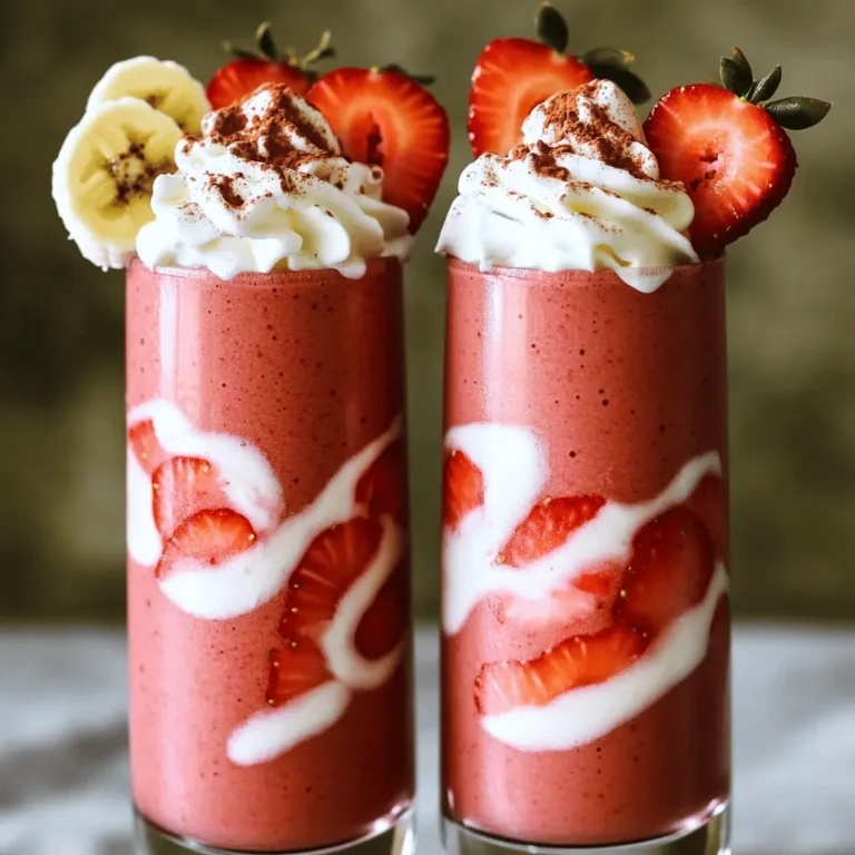 - 1 Tasse Mandelmilch - 1 reife gefrorene Banane - 1 Tasse frische Erdbeeren Die Hauptzutaten sind einfach und lecker. Mandelmilch gibt dem Smoothie eine cremige Basis. Eine gefrorene Banane sorgt für die süße und dicke Textur. Frische Erdbeeren bringen eine fruchtige Note. - 2 Esslöffel ungesüßtes Kakaopulver - 1 Esslöffel Honig oder Ahornsirup - 1 Esslöffel Chiasamen Zusätzliches Kakaopulver verleiht dem Smoothie einen tiefen Schokoladengeschmack. Honig oder Ahornsirup kann helfen, den Smoothie etwas süßer zu machen. Chiasamen sind eine tolle Quelle für Ballaststoffe und Omega-3-Fette. - Eiswürfel - Schlagsahne für die Garnitur Eiswürfel machen den Smoothie extra kalt und erfrischend. Schlagsahne als Garnitur fügt einen hübschen Touch hinzu und macht das Getränk noch leckerer. Für das vollständige Rezept schauen Sie sich die Details in der "Full Recipe" an. Zuerst entstamme die Erdbeeren und schneide sie in Scheiben. Frische Erdbeeren geben einen tollen Geschmack. Dann nimm eine reife Banane und friere sie ein. Eine gefrorene Banane macht den Smoothie schön cremig und kalt. Jetzt ist es Zeit, die Zutaten im Mixer anzuordnen. Gib zuerst die Mandelmilch in den Mixer. Füge dann die gefrorene Banane und die geschnittenen Erdbeeren hinzu. Streue das ungesüßte Kakaopulver darüber. Wenn du etwas Süße magst, kannst du auch Honig oder Ahornsirup dazugeben. Schließe den Mixer gut. Mixe die Zutaten bei hoher Geschwindigkeit für etwa 30 Sekunden. Achte darauf, dass alles gut vermischt ist. Wenn du eine dickere Konsistenz möchtest, füge ein paar Eiswürfel hinzu und mixe erneut. Gieße den Smoothie in Gläser und garniere ihn mit ein paar Erdbeerscheiben oder Schlagsahne. So sieht dein Schmackhafter Chocolate Strawberry Smoothie toll aus! Für die komplette Anleitung und alle Details, schau dir das Full Recipe an. Um die perfekte Konsistenz für deinen Chocolate Strawberry Smoothie zu erreichen, sind gefrorene Früchte ein Muss. Sie machen den Smoothie cremig und kalt. Wenn du frische Erdbeeren verwendest, kann der Smoothie zu dünn werden. Die Flüssigkeitsmenge spielt ebenfalls eine große Rolle. Wenn du einen dickeren Smoothie magst, benutze weniger Milch. Für eine flüssigere Version fügst du mehr Mandelmilch hinzu. Experimentiere ein wenig, um herauszufinden, was dir am besten gefällt. Nutze deinen Mixer in Intervallen. Mixe die Zutaten zuerst einige Sekunden und halte dann an. Das hilft, die Zutaten gleichmäßig zu vermischen. Wenn du den Mixer während des Mixens stoppst, kannst du die Seiten abkratzen. So bleiben keine Klumpen zurück und alles wird gut püriert. Chiasamen sind eine tolle Ergänzung. Sie enthalten viele Ballaststoffe und Omega-3-Fettsäuren. Diese Nährstoffe sind gut für deine Gesundheit. Außerdem geben sie dem Smoothie eine schöne Textur. Die Zutaten in diesem Smoothie bieten viele Vitamine. Die Erdbeeren sind reich an Vitamin C und Antioxidantien. Die Banane liefert Kalium. Diese Nährstoffe helfen, deinen Körper fit und gesund zu halten. Wenn du mehr über das Rezept erfahren möchtest, schau dir das Full Recipe an. {{image_4}} Der Chocolate Strawberry Smoothie ist schon lecker, aber du kannst ihn noch verbessern. Ein guter Trick ist, Kokosnuss hinzuzufügen. Du kannst Kokosraspeln oder Kokosmilch verwenden. Das gibt dem Smoothie einen tropischen Touch. Ein weiterer toller Geschmack ist Erdnussbutter oder Mandelbutter. Beide bringen Cremigkeit und einen nussigen Geschmack. Füge einfach einen Esslöffel hinzu und mixe gut durch. Wenn du keine Milch trinken kannst, gibt es viele Alternativen. Sojamilch und Hafermilch sind großartige Optionen. Sie haben ähnliche Konsistenzen wie normale Milch. Du kannst sie eins zu eins ersetzen. Für vegane Freunde gibt es noch mehr Optionen. Mandelmilch und Cashew-Milch sind auch gut. Diese pflanzlichen Milchsorten sind lecker und gesund. Wenn du auf Kohlenhydrate achtest, gibt es einfache Lösungen. Du kannst Zuckeralternativen wie Stevia oder Erythrit verwenden. Diese Süßstoffe haben wenig bis keine Kalorien. Wenn du die Banane weglassen möchtest, gibt es auch Alternativen. Du kannst Avocado verwenden, um die Cremigkeit zu halten. Eine halbe Avocado macht den Smoothie auch sehr nahrhaft. Für das beste Ergebnis, denke an das Full Recipe. Es bietet dir eine gute Basis, um kreativ zu sein. Um deinen Chocolate Strawberry Smoothie frisch zu halten, ist der Kühlschrank der beste Ort. Du solltest den Smoothie in einem luftdichten Behälter aufbewahren. So bleibt er länger frisch und lecker. Wenn du ihn im Kühlschrank aufbewahrst, verbrauche ihn innerhalb von zwei Tagen. Für späteren Genuss kannst du den Smoothie auch einfrieren. Fülle ihn in einen gefrierfesten Behälter oder in Eiswürfelbehälter. So hast du immer einen schnellen Snack parat. Im Kühlschrank bleibt dein Smoothie bis zu zwei Tage frisch. Prüfe immer den Geruch und die Farbe, bevor du ihn trinkst. Wenn du ihn einfrierst, kann er bis zu einen Monat halten. Die Qualität kann aber nach dem Auftauen etwas leiden. Die Textur kann sich verändern, und der Smoothie könnte etwas wässrig werden. Wenn du den Smoothie wieder verwendest, mixe ihn einfach erneut. Das hilft, die Konsistenz zu verbessern. Wenn du ihn eingefroren hast, lass ihn zuerst etwas auftauen. Dann mixe ihn gut durch, bis er wieder cremig ist. Füge bei Bedarf etwas Mandelmilch hinzu, um ihn geschmeidiger zu machen. So schmeckt er fast wie frisch zubereitet! Die besten Früchte sind frische Erdbeeren und Bananen. Erdbeeren geben einen süßen, fruchtigen Geschmack. Gefrorene Bananen machen den Smoothie cremig und dick. Du kannst auch Himbeeren oder Blaubeeren hinzufügen. Diese Früchte passen gut zur Schokolade. Sie bringen mehr Farbe und Geschmack. Experimentiere mit verschiedenen Kombinationen, um deinen Favoriten zu finden. Ja, du kannst den Smoothie im Voraus machen. Bereite ihn am Abend vorher vor und stelle ihn in den Kühlschrank. Achte darauf, ihn in einem luftdichten Behälter aufzubewahren. So bleibt er frisch. Rühre ihn vor dem Trinken gut um. Wenn er zu dick ist, füge etwas Milch hinzu. Du kannst auch die Zutaten vorher vorbereiten. Schneide die Erdbeeren und friere die Banane ein. So sparst du Zeit am Morgen. Ja, dieser Smoothie kann vegan sein. Wenn du Mandelmilch oder Hafermilch verwendest, passt das gut. Benutze Honig? Er ist nicht vegan. Du kannst stattdessen Ahornsirup nehmen. Die restlichen Zutaten sind pflanzlich. Chiasamen liefern zusätzliche Nährstoffe. Sie sind eine tolle Quelle für Omega-3-Fettsäuren. So machst du einen leckeren, veganen Smoothie. Um mehr Protein hinzuzufügen, gibt es viele Möglichkeiten. Du kannst Proteinpulver verwenden. Wähle ein geschmackneutrales Protein. Griechischer Joghurt ist auch eine gute Wahl. Er macht den Smoothie cremig und gibt mehr Protein. Wenn du eine vegane Option willst, füge mehr Chiasamen hinzu. Sie sind reich an Protein und Ballaststoffen. So bleibt der Smoothie lecker und gesund. Die Kalorienzahl hängt von den Zutaten ab. Ein einfacher Smoothie hat etwa 200-300 Kalorien. Das liegt an der Banane und dem Kakaopulver. Wenn du Honig oder Chiasamen hinzufügst, kann die Zahl steigen. Aber sie bringen auch Nährstoffe. Du kannst die Kalorien reduzieren, wenn du weniger Süße hinzufügst. Mixe deinen Smoothie nach deinem Geschmack. So bleibt er gesund und lecker. Für das vollständige Rezept schaue dir das Rezept für Choco-Berry Bliss Smoothie an. Der Chocolate Strawberry Smoothie ist einfach herzustellen und köstlich. Du benötigst nur einige Hauptzutaten wie Mandelmilch, gefrorene Banane und frische Erdbeeren. Befolge die einfachen Schritte zur Zubereitung und genieße den Smoothie. Denke an die Tipps für die perfekte Konsistenz und Variationen. Experimentiere mit anderen Zutaten, um deinen eigenen Stil zu kreieren. Lagere ihn richtig und genieße ihn erfrischend lecker! Mit diesem Wissen machst du deinen Smoothie wirklich besonders.