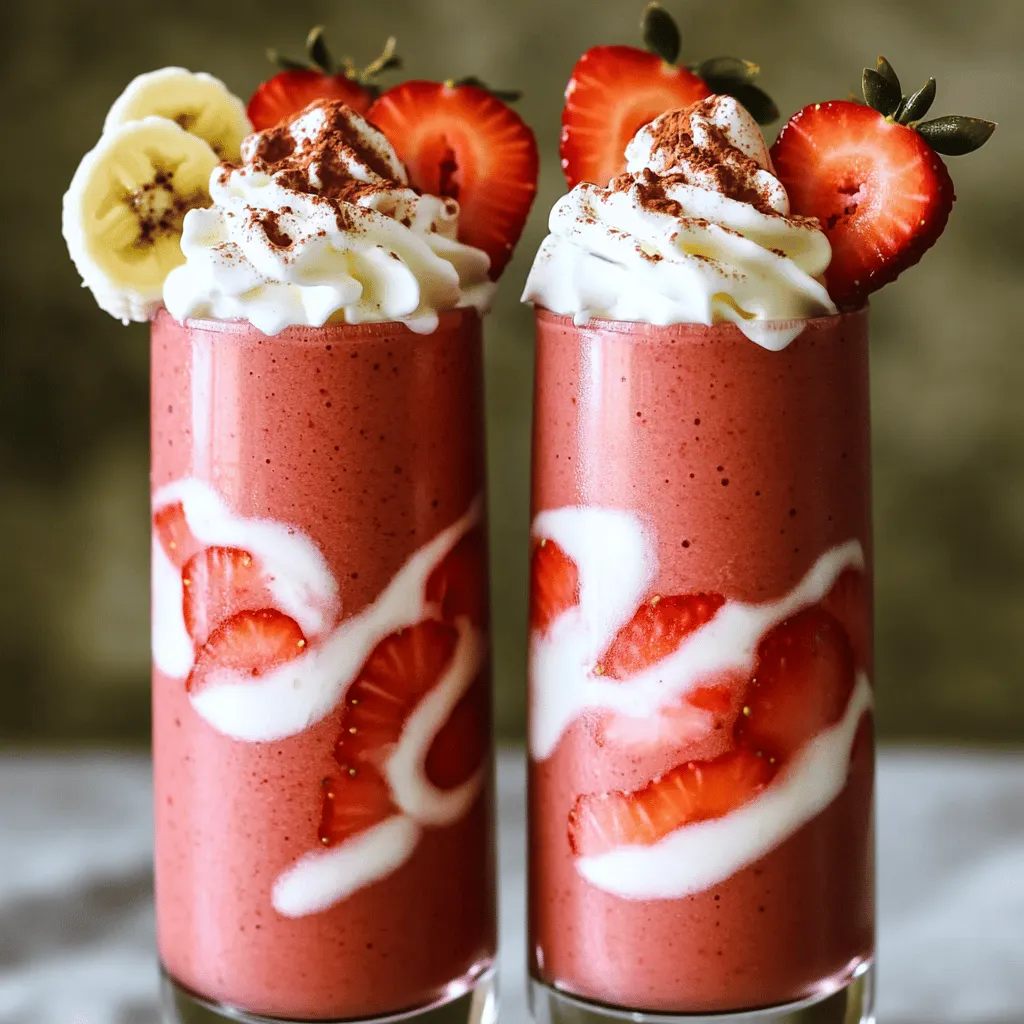 - 1 Tasse Mandelmilch - 1 reife gefrorene Banane - 1 Tasse frische Erdbeeren Die Hauptzutaten sind einfach und lecker. Mandelmilch gibt dem Smoothie eine cremige Basis. Eine gefrorene Banane sorgt für die süße und dicke Textur. Frische Erdbeeren bringen eine fruchtige Note. - 2 Esslöffel ungesüßtes Kakaopulver - 1 Esslöffel Honig oder Ahornsirup - 1 Esslöffel Chiasamen Zusätzliches Kakaopulver verleiht dem Smoothie einen tiefen Schokoladengeschmack. Honig oder Ahornsirup kann helfen, den Smoothie etwas süßer zu machen. Chiasamen sind eine tolle Quelle für Ballaststoffe und Omega-3-Fette. - Eiswürfel - Schlagsahne für die Garnitur Eiswürfel machen den Smoothie extra kalt und erfrischend. Schlagsahne als Garnitur fügt einen hübschen Touch hinzu und macht das Getränk noch leckerer. Für das vollständige Rezept schauen Sie sich die Details in der "Full Recipe" an. Zuerst entstamme die Erdbeeren und schneide sie in Scheiben. Frische Erdbeeren geben einen tollen Geschmack. Dann nimm eine reife Banane und friere sie ein. Eine gefrorene Banane macht den Smoothie schön cremig und kalt. Jetzt ist es Zeit, die Zutaten im Mixer anzuordnen. Gib zuerst die Mandelmilch in den Mixer. Füge dann die gefrorene Banane und die geschnittenen Erdbeeren hinzu. Streue das ungesüßte Kakaopulver darüber. Wenn du etwas Süße magst, kannst du auch Honig oder Ahornsirup dazugeben. Schließe den Mixer gut. Mixe die Zutaten bei hoher Geschwindigkeit für etwa 30 Sekunden. Achte darauf, dass alles gut vermischt ist. Wenn du eine dickere Konsistenz möchtest, füge ein paar Eiswürfel hinzu und mixe erneut. Gieße den Smoothie in Gläser und garniere ihn mit ein paar Erdbeerscheiben oder Schlagsahne. So sieht dein Schmackhafter Chocolate Strawberry Smoothie toll aus! Für die komplette Anleitung und alle Details, schau dir das Full Recipe an. Um die perfekte Konsistenz für deinen Chocolate Strawberry Smoothie zu erreichen, sind gefrorene Früchte ein Muss. Sie machen den Smoothie cremig und kalt. Wenn du frische Erdbeeren verwendest, kann der Smoothie zu dünn werden. Die Flüssigkeitsmenge spielt ebenfalls eine große Rolle. Wenn du einen dickeren Smoothie magst, benutze weniger Milch. Für eine flüssigere Version fügst du mehr Mandelmilch hinzu. Experimentiere ein wenig, um herauszufinden, was dir am besten gefällt. Nutze deinen Mixer in Intervallen. Mixe die Zutaten zuerst einige Sekunden und halte dann an. Das hilft, die Zutaten gleichmäßig zu vermischen. Wenn du den Mixer während des Mixens stoppst, kannst du die Seiten abkratzen. So bleiben keine Klumpen zurück und alles wird gut püriert. Chiasamen sind eine tolle Ergänzung. Sie enthalten viele Ballaststoffe und Omega-3-Fettsäuren. Diese Nährstoffe sind gut für deine Gesundheit. Außerdem geben sie dem Smoothie eine schöne Textur. Die Zutaten in diesem Smoothie bieten viele Vitamine. Die Erdbeeren sind reich an Vitamin C und Antioxidantien. Die Banane liefert Kalium. Diese Nährstoffe helfen, deinen Körper fit und gesund zu halten. Wenn du mehr über das Rezept erfahren möchtest, schau dir das Full Recipe an. {{image_4}} Der Chocolate Strawberry Smoothie ist schon lecker, aber du kannst ihn noch verbessern. Ein guter Trick ist, Kokosnuss hinzuzufügen. Du kannst Kokosraspeln oder Kokosmilch verwenden. Das gibt dem Smoothie einen tropischen Touch. Ein weiterer toller Geschmack ist Erdnussbutter oder Mandelbutter. Beide bringen Cremigkeit und einen nussigen Geschmack. Füge einfach einen Esslöffel hinzu und mixe gut durch. Wenn du keine Milch trinken kannst, gibt es viele Alternativen. Sojamilch und Hafermilch sind großartige Optionen. Sie haben ähnliche Konsistenzen wie normale Milch. Du kannst sie eins zu eins ersetzen. Für vegane Freunde gibt es noch mehr Optionen. Mandelmilch und Cashew-Milch sind auch gut. Diese pflanzlichen Milchsorten sind lecker und gesund. Wenn du auf Kohlenhydrate achtest, gibt es einfache Lösungen. Du kannst Zuckeralternativen wie Stevia oder Erythrit verwenden. Diese Süßstoffe haben wenig bis keine Kalorien. Wenn du die Banane weglassen möchtest, gibt es auch Alternativen. Du kannst Avocado verwenden, um die Cremigkeit zu halten. Eine halbe Avocado macht den Smoothie auch sehr nahrhaft. Für das beste Ergebnis, denke an das Full Recipe. Es bietet dir eine gute Basis, um kreativ zu sein. Um deinen Chocolate Strawberry Smoothie frisch zu halten, ist der Kühlschrank der beste Ort. Du solltest den Smoothie in einem luftdichten Behälter aufbewahren. So bleibt er länger frisch und lecker. Wenn du ihn im Kühlschrank aufbewahrst, verbrauche ihn innerhalb von zwei Tagen. Für späteren Genuss kannst du den Smoothie auch einfrieren. Fülle ihn in einen gefrierfesten Behälter oder in Eiswürfelbehälter. So hast du immer einen schnellen Snack parat. Im Kühlschrank bleibt dein Smoothie bis zu zwei Tage frisch. Prüfe immer den Geruch und die Farbe, bevor du ihn trinkst. Wenn du ihn einfrierst, kann er bis zu einen Monat halten. Die Qualität kann aber nach dem Auftauen etwas leiden. Die Textur kann sich verändern, und der Smoothie könnte etwas wässrig werden. Wenn du den Smoothie wieder verwendest, mixe ihn einfach erneut. Das hilft, die Konsistenz zu verbessern. Wenn du ihn eingefroren hast, lass ihn zuerst etwas auftauen. Dann mixe ihn gut durch, bis er wieder cremig ist. Füge bei Bedarf etwas Mandelmilch hinzu, um ihn geschmeidiger zu machen. So schmeckt er fast wie frisch zubereitet! Die besten Früchte sind frische Erdbeeren und Bananen. Erdbeeren geben einen süßen, fruchtigen Geschmack. Gefrorene Bananen machen den Smoothie cremig und dick. Du kannst auch Himbeeren oder Blaubeeren hinzufügen. Diese Früchte passen gut zur Schokolade. Sie bringen mehr Farbe und Geschmack. Experimentiere mit verschiedenen Kombinationen, um deinen Favoriten zu finden. Ja, du kannst den Smoothie im Voraus machen. Bereite ihn am Abend vorher vor und stelle ihn in den Kühlschrank. Achte darauf, ihn in einem luftdichten Behälter aufzubewahren. So bleibt er frisch. Rühre ihn vor dem Trinken gut um. Wenn er zu dick ist, füge etwas Milch hinzu. Du kannst auch die Zutaten vorher vorbereiten. Schneide die Erdbeeren und friere die Banane ein. So sparst du Zeit am Morgen. Ja, dieser Smoothie kann vegan sein. Wenn du Mandelmilch oder Hafermilch verwendest, passt das gut. Benutze Honig? Er ist nicht vegan. Du kannst stattdessen Ahornsirup nehmen. Die restlichen Zutaten sind pflanzlich. Chiasamen liefern zusätzliche Nährstoffe. Sie sind eine tolle Quelle für Omega-3-Fettsäuren. So machst du einen leckeren, veganen Smoothie. Um mehr Protein hinzuzufügen, gibt es viele Möglichkeiten. Du kannst Proteinpulver verwenden. Wähle ein geschmackneutrales Protein. Griechischer Joghurt ist auch eine gute Wahl. Er macht den Smoothie cremig und gibt mehr Protein. Wenn du eine vegane Option willst, füge mehr Chiasamen hinzu. Sie sind reich an Protein und Ballaststoffen. So bleibt der Smoothie lecker und gesund. Die Kalorienzahl hängt von den Zutaten ab. Ein einfacher Smoothie hat etwa 200-300 Kalorien. Das liegt an der Banane und dem Kakaopulver. Wenn du Honig oder Chiasamen hinzufügst, kann die Zahl steigen. Aber sie bringen auch Nährstoffe. Du kannst die Kalorien reduzieren, wenn du weniger Süße hinzufügst. Mixe deinen Smoothie nach deinem Geschmack. So bleibt er gesund und lecker. Für das vollständige Rezept schaue dir das Rezept für Choco-Berry Bliss Smoothie an. Der Chocolate Strawberry Smoothie ist einfach herzustellen und köstlich. Du benötigst nur einige Hauptzutaten wie Mandelmilch, gefrorene Banane und frische Erdbeeren. Befolge die einfachen Schritte zur Zubereitung und genieße den Smoothie. Denke an die Tipps für die perfekte Konsistenz und Variationen. Experimentiere mit anderen Zutaten, um deinen eigenen Stil zu kreieren. Lagere ihn richtig und genieße ihn erfrischend lecker! Mit diesem Wissen machst du deinen Smoothie wirklich besonders.