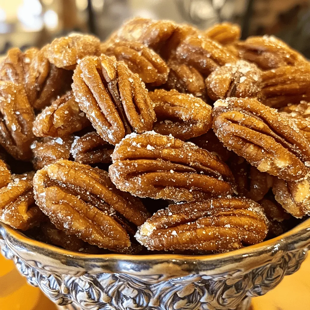 Für mein Rezept verwende ich die folgenden Zutaten: - 2 Tassen Pekannüsse (halbiert) - 1/2 Tasse brauner Zucker - 1/4 Tasse Zucker (Kristallzucker) - 1 Teelöffel Cayennepfeffer (nach Geschmack anpassen) - 1 Teelöffel Zimt - 1/4 Teelöffel Salz - 1/4 Tasse ungesalzene Butter - 1 Teelöffel Vanilleextrakt - 1 Esslöffel Wasser Diese Zutaten geben den Pekannüssen ihren süßen und würzigen Geschmack. Der Cayennepfeffer sorgt für eine angenehme Schärfe, die die Süße gut ausgleicht. Wenn du andere Süßungsmittel ausprobieren möchtest, gibt es viele Optionen. Honig oder Ahornsirup sind tolle Alternativen. Sie bringen ihren eigenen Geschmack mit. Du kannst auch Kokoszucker oder Agavendicksaft verwenden. Achte darauf, die Menge anzupassen. Diese Süßungsmittel sind oft flüssig, also vielleicht die anderen Zutaten etwas reduzieren. Die Wahl der Pekannüsse ist wichtig. Frische Nüsse haben den besten Geschmack. Achte auf Nüsse, die knusprig und nicht ranzig sind. Kaufe sie in der Schale, wenn möglich. So bleiben sie länger frisch. Wenn du sie in der Packung kaufst, prüfe das Haltbarkeitsdatum. Achte darauf, dass sie keine dunklen Flecken oder Schimmel haben. Gute Pekannüsse machen dein Rezept besonders lecker. Zuerst sammeln Sie alle Zutaten. Sie brauchen Pekannüsse, Zucker, Cayennepfeffer, Zimt, Salz, Butter, Vanilleextrakt und Wasser. Messen Sie alles genau ab. Legen Sie ein Backblech mit Backpapier aus. Dies hilft, das Ankleben zu verhindern. Heizen Sie den Ofen auf 175°C vor. Das Vorheizen ist wichtig, um gleichmäßige Ergebnisse zu erzielen. Nehmen Sie einen mittelgroßen Topf. Geben Sie den braunen Zucker, Kristallzucker, Cayennepfeffer, Zimt, Salz, Butter, Vanilleextrakt und Wasser hinein. Stellen Sie den Topf auf mittlere Hitze. Rühren Sie die Mischung für 2-3 Minuten. Warten Sie, bis sie blubbert und glatt wird. Diese Karamellmasse gibt den Pekannüssen ihren besonderen Geschmack. Fügen Sie die Pekannüsse in den Topf hinzu. Rühren Sie gut um, damit alle Nüsse gleichmäßig überzogen sind. Gießen Sie die Nüsse auf das Backblech. Verteilen Sie sie in einer einzigen Schicht. Backen Sie die Pekannüsse 10-12 Minuten lang. Rühren Sie sie nach 5 Minuten um. So werden sie gleichmäßig karamellisiert. Lassen Sie die Pekannüsse nach dem Backen abkühlen. Sie härten beim Abkühlen aus. Diese süß und würzig karamellisierten Pekannüsse sind jetzt bereit zum Genießen! Sie können die vollständige Anleitung im Full Recipe finden. Ein häufiger Fehler ist, die Pekannüsse zu lange zu backen. Achte darauf, sie nach 10 bis 12 Minuten zu überprüfen. Wenn sie zu dunkel werden, verbrennen sie schnell. Rühre die Nüsse während des Backens um. So werden sie gleichmäßig knusprig. Ein weiterer Fehler ist, die Nüsse nicht genug mit der Karamellmasse zu überziehen. Stelle sicher, dass jede Nuss gut beschichtet ist. Dies sorgt für den perfekten süßen und würzigen Geschmack. Um die Frische deiner Süß & Würzig Karamellisierten Pekannüsse zu bewahren, lagere sie in einem luftdichten Behälter. So bleiben sie knusprig und lecker. Du kannst sie auch im Kühlschrank aufbewahren, wenn du sie länger lagern möchtest. Achte darauf, die Nüsse vor Feuchtigkeit zu schützen. Vermeide Wärmequellen, da diese die Nüsse schnell ranzig machen. Die Präsentation ist wichtig! Serviere die Pekannüsse in einer schönen Schüssel. Ein wenig Meersalz oben drauf macht sie noch ansprechender. Du kannst sie auch auf einem dekorativen Teller anrichten. Denk daran, sie als Topping für Salate oder Desserts zu nutzen. Sie geben jedem Gericht das gewisse Etwas. Für das volle Geschmackserlebnis, serviere sie frisch und warm. {{image_4}} Du kannst die Süß & Würzig Karamellisierte Pekannüsse leicht anpassen. Wenn du es süßer magst, füge mehr braunen Zucker hinzu. Für einen stärkeren Kick kannst du mehr Cayennepfeffer verwenden. Magst du es weniger süß? Reduziere den Zucker um ein Viertel. Experimentiere mit dem Zimt. Probiere Muskatnuss oder Ingwer für neue Geschmäcker. Diese Pekannüsse sind toll, aber du kannst auch andere Nüsse verwenden. Walnüsse oder Mandeln passen gut. Mische sie für mehr Textur. Du kannst auch mit verschiedenen Gewürzen spielen. Probiere Kurkuma für einen besonderen Geschmack oder Paprika für mehr Würze. Jede Nuss bringt ihren eigenen Charakter. Das macht das Rezept spannend. Karamellisierte Pekannüsse sind super vielseitig. Du kannst sie über Salate streuen, um einen Crunch hinzuzufügen. Sie passen auch gut zu Joghurt oder Eis. Streue sie über deinen Frühstücksbrei für einen süßen Start in den Tag. Sie sind perfekt als Snack oder Geschenk. Du kannst sie in vielen Gerichten verwenden und jedem Essen das gewisse Etwas verleihen. Um deine Süß & Würzig Karamellisierten Pekannüsse frisch zu halten, bewahre sie im Kühlschrank auf. Du solltest sie in einem luftdichten Behälter lagern. So bleiben sie knusprig und lecker. Achte darauf, dass der Behälter gut verschlossen ist, um Feuchtigkeit zu vermeiden. Die Nüsse halten sich so bis zu zwei Wochen. Für eine längere Lagerung empfehle ich, die Pekannüsse in die Gefriertruhe zu geben. Packe sie in einen gefrierfesten Beutel oder Behälter. Drücke so viel Luft wie möglich heraus. So bleiben die Nüsse bis zu sechs Monate frisch. Wenn du sie verwenden möchtest, lass sie einfach bei Raumtemperatur auftauen. Es gibt einige Anzeichen, die darauf hinweisen, dass deine Pekannüsse nicht mehr frisch sind. Schaue nach: - Geruch: Wenn sie ranzig riechen, sind sie schlecht. - Aussehen: Wenn sie verfärbt oder schimmlig sind, solltest du sie wegwerfen. - Textur: Wenn sie weich oder gummiartig geworden sind, sind sie nicht mehr gut. Achte auf diese Punkte, um sicherzustellen, dass deine Karamellisierten Pekannüsse immer köstlich bleiben. Karamellisierte Pekannüsse halten sich gut. Sie bleiben frisch, wenn Sie sie richtig lagern. In einem luftdichten Behälter sind sie bis zu zwei Wochen haltbar. Ich empfehle, sie an einem kühlen, trockenen Ort aufzubewahren. So bleiben sie knusprig. Ja, Sie können die Pekannüsse ohne Butter zubereiten. Verwenden Sie stattdessen eine pflanzliche Margarine oder Kokosöl. Diese Alternativen geben einen ähnlichen Geschmack. Sie sind auch eine gute Option für vegane Rezepte. Achten Sie darauf, die Menge gleich zu halten, damit die Mischung gut haftet. Fertige karamellisierte Pekannüsse finden Sie in vielen Supermärkten. Schauen Sie im Snack- oder Nussbereich. Auch online gibt es viele Anbieter, die diese Snacks verkaufen. Achten Sie auf die Zutatenliste, um sicherzustellen, dass sie gut schmecken. Es gibt auch lokale Märkte, die handgemachte Varianten anbieten. Die süß und würzig karamellisierten Pekannüsse sind einfach gemacht. Wir haben die besten Zutaten und Tipps zur Zubereitung besprochen. Ich habe die Schritte zur Herstellung erklärt und häufige Fehler aufgezeigt. Auch die Lagerung und frische Haltbarkeit wurden behandelt. Karamellisierte Pekannüsse sind vielseitig und köstlich. Du kannst sie in vielen Gerichten einsetzen. Jetzt liegt es an dir, deine eigenen Variationen auszuprobieren und zu genießen!