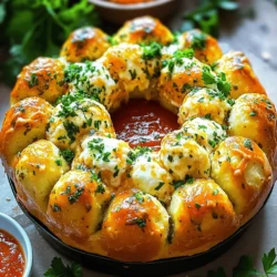 - 3 Tassen Weizenmehl (Typ 550) - 1 Päckchen aktive Trockenhefe - ½ Tasse ungesalzene Butter, geschmolzen - 1 Teelöffel Salz - 1 Teelöffel Knoblauchpulver - ¼ Teelöffel getrockneter Oregano - ¼ Teelöffel getrockneter Thymian - ¼ Teelöffel getrocknetes Basilikum - 1 Tasse geriebener Mozzarella-Käse Die Zutaten sind der Schlüssel zu einem guten Knoblauch Kräuter Monkey Bread. Ich benutze Weizenmehl (Typ 550) für die beste Textur. Es macht das Brot weich und luftig. Die aktive Trockenhefe hilft dem Teig, gut zu gehen. Für den Geschmack ist geschmolzene Butter wichtig. Sie gibt dem Brot ein reichhaltiges Aroma. Die Gewürze und Kräuter bringen viel Geschmack. Salz hebt die Aromen hervor. Knoblauchpulver gibt es einen starken, herzhaften Geschmack. Oregano, Thymian und Basilikum fügen frische Kräuternoten hinzu. Diese Kombination macht das Brot besonders lecker. Wenn Sie Käse mögen, fügen Sie geriebenen Mozzarella hinzu. Der Käse schmilzt und macht das Brot noch besser. Die Mischung aus Aromen macht jede Biss zu einem besonderen Erlebnis. Das Rezept ist einfach und erfordert keine speziellen Fähigkeiten. Genießen Sie die Zubereitung und das Backen! Für das vollständige Rezept schauen Sie sich die [Full Recipe] an. Um den Hefeteig für deinen Knoblauch Kräuter Monkey Bread zu machen, beginne mit warmem Wasser. Vermische es mit Zucker und Hefe in einer kleinen Schüssel. Lass diese Mischung etwa 5-10 Minuten stehen. Du wirst sehen, dass sie schaumig wird. Diese Blasen zeigen, dass die Hefe aktiv ist. In einer großen Schüssel kombiniere das Mehl, Salz, Knoblauchpulver, Oregano, Thymian und Basilikum gut. Diese trockenen Zutaten sind die Basis für deinen Teig. Mische alles gründlich, sodass die Gewürze gleichmäßig verteilt sind. Jetzt ist es Zeit, die schaumige Hefe zu den trockenen Zutaten zu geben. Mische alles mit einem Löffel oder deinen Händen. Du willst einen weichen Teig bekommen. Wenn der Teig zu klebrig ist, füge nach und nach mehr Mehl hinzu. Knete den Teig auf einer leicht bemehlten Fläche. Das Kneten sollte etwa 5-7 Minuten dauern. Der Teig wird glatt und elastisch. Danach lege ihn in eine gefettete Schüssel. Decke die Schüssel mit einem sauberen Küchentuch ab. Lass den Teig an einem warmen Ort etwa eine Stunde gehen, bis er sich verdoppelt hat. Heize den Ofen auf 175°C vor. Mische in einer kleinen Schüssel die geschmolzene Butter mit dem gehackten Knoblauch und der Petersilie. Nach der Gehzeit drücke den Teig herunter und teile ihn in kleine Stücke von etwa 2,5 cm. Jedes Stück tauche in die Knoblauch-Kräuter-Butter und forme es zu einer Kugel. Wenn du Käse magst, füge ein Stück Mozzarella in jede Kugel ein. Schichte die Butter-beschichteten Teigkugeln gleichmäßig in eine gefettete Gugelhupfform. Gieß die restliche Butter darüber. Backe das Brot 25-30 Minuten lang. Es sollte goldbraun und durchgegart sein. Lass es nach dem Backen 10 Minuten in der Form abkühlen, bevor du es auf einen Teller stürzt. Für das vollständige Rezept schau in die Anleitung. Die Teigfeuchtigkeit ist wichtig. Der Teig sollte weich, aber nicht zu klebrig sein. Wenn er zu klebrig ist, füge nach und nach einen Esslöffel Mehl hinzu. Achte darauf, dass du nicht zu viel Mehl verwendest. Dies kann den Teig hart machen. Der richtige Teig hat eine glatte Oberfläche und ist elastisch. Die Ofenvorheizung ist entscheidend. Heize den Ofen auf 175°C vor, bevor du das Brot backst. Eine konstante Temperatur sorgt für ein gleichmäßiges Backen. Die Backzeit kann je nach Ofentyp variieren. Überprüfe das Brot nach 25 Minuten. Es sollte goldbraun und durchgebacken sein. Präsentiere das Monkey Bread mit frischer Petersilie oben drauf. Dies sieht nicht nur schön aus, es gibt auch mehr Geschmack. Eine kleine Schüssel Marinara-Soße zum Dippen macht das Essen noch besser. So kannst du die Aromen voll genießen. {{image_4}} Wenn du einen zusätzlichen Käsegeschmack möchtest, probiere Feta oder Parmesan. Beide Käsesorten passen gut zu dem Knoblauch und den Kräutern. Der Feta gibt eine salzige Note. Parmesan hat einen nussigen Geschmack. Du kannst den Käse einfach in die Teigkugeln einarbeiten. Das macht jede Kugel noch leckerer. Die Kombination von verschiedenen Käsesorten kann auch spannend sein. Experimentiere und finde deinen Favoriten. Frische Kräuter sind eine großartige Wahl. Sie bringen mehr Aroma in dein Monkey Bread. Du kannst Petersilie, Schnittlauch oder Thymian verwenden. Diese Kräuter schmecken toll mit Knoblauch. Auch Rosmarin oder Dill sind gute Optionen. Diese Kräuter verleihen dem Brot eine besondere Note. Wenn du frische Kräuter nimmst, reduziere die Menge. Frische Kräuter sind stärker im Geschmack als getrocknete. Hast du eine Glutenunverträglichkeit? Du kannst dieses Rezept auch glutenfrei machen. Verwende glutenfreies Mehl anstelle von Weizenmehl. Achte darauf, dass du auch glutenfreie Hefe nimmst. So bleibt dein Monkey Bread lecker und sicher. Für eine vegane Version lässt sich die Butter leicht ersetzen. Nutze pflanzliche Margarine oder Öl. Diese Alternativen machen das Brot trotzdem fluffig. Du wirst keinen großen Unterschied im Geschmack merken. Das ist toll für alle, die Milchprodukte meiden. Für das vollständige Rezept, siehe [Full Recipe]. Bewahre dein Knoblauch Kräuter Monkey Bread im Kühlschrank auf. Lege es in einen luftdichten Behälter. So bleibt es frisch. Es hält bis zu 3 Tagen. Wenn du es länger lagern möchtest, friere es ein. Um Monkey Bread einzufrieren, lasse es zuerst vollständig abkühlen. Wickele es dann fest in Frischhaltefolie. Lege es in einen Gefrierbeutel oder einen luftdichten Behälter. So bleibt der Geschmack erhalten. Zum Wiederaufwärmen, taue es im Kühlschrank auf. Heize den Ofen auf 175°C vor. Backe es etwa 10-15 Minuten, bis es warm ist. Hast du Reste? Nutze sie kreativ! Du kannst die Stücke in eine Pfanne geben und mit Käse überbacken. Sie eignen sich auch gut für Sandwiches oder Pizzen. Schneide sie in kleine Stücke und füge deine Lieblingszutaten hinzu. So machst du aus Resten eine neue Mahlzeit. Die Zubereitung dauert insgesamt etwa 1 Stunde und 15 Minuten. Die Vorbereitungszeit ist 15 Minuten. Die Backzeit beträgt 25 bis 30 Minuten. Diese Zeit reicht, um ein köstliches, warmes Brot zu genießen. Ja, frische Kräuter sind eine tolle Wahl. Sie geben dem Gericht mehr Geschmack. Verwende etwa dreimal so viel frische Kräuter wie getrocknete. Zum Beispiel, wenn du ¼ Teelöffel getrockneten Oregano nimmst, nutze ¾ Teelöffel frischen Oregano. Das hebt das Aroma noch mehr. Wenn dein Teig nicht aufgeht, könnte die Hefe nicht aktiv sein. Stelle sicher, dass das Wasser warm, aber nicht heiß ist. Zu heiß kann die Hefe abtöten. Lass den Teig an einem warmen Ort ruhen. Wenn er nach einer Stunde nicht aufgeht, kann die Hefe alt oder nicht aktiv sein. Du kannst auch einen neuen Teig ansetzen. Ja, du kannst das Rezept im Voraus vorbereiten. Bereite den Teig und forme die Kugeln. Lagere sie in einem luftdichten Behälter im Kühlschrank. Du kannst den Teig bis zu 24 Stunden vorher machen. Lass ihn vor dem Backen etwas Raumtemperatur erreichen, damit er gut aufgeht. Alternativ kannst du die Kugeln einfrieren und später backen. Im Blogbeitrag haben wir die Zutaten für Knoblauch Kräuter Monkey Bread besprochen. Wir sahen, wie man den Hefeteig herstellt, knetet und backt. Ich habe Tipps gegeben, um die perfekte Konsistenz zu erreichen. Außerdem gab es Variationen für Käse und Kräuter sowie Aufbewahrungshinweise. Letztlich ist das Rezept einfach und bietet viele Optionen. Probier es aus, um deine Freunde zu beeindrucken!