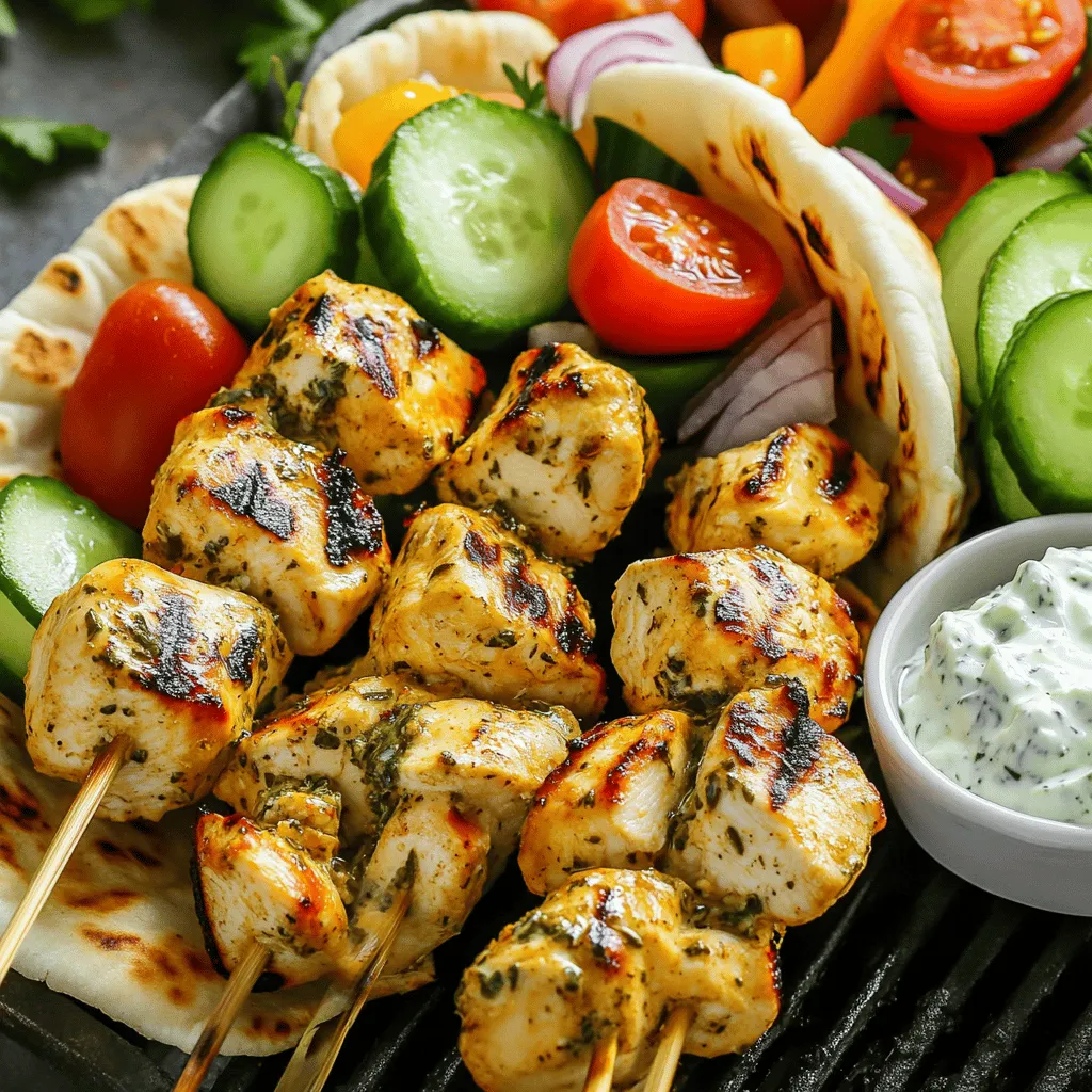 Um ein köstliches Hähnchen Souvlaki zu machen, benötigst du ein paar wichtige Zutaten. Hier sind die Hauptzutaten: - 450g Hähnchenbrustfilet, in 2,5 cm große Würfel geschnitten - 3 Esslöffel Olivenöl - 2 Esslöffel Zitronensaft - 2 Teelöffel getrockneter Oregano - 2 Knoblauchzehen, fein gehackt - Salz und Pfeffer nach Geschmack - 4 Spieße (aus Holz oder Metall) Diese Zutaten bilden die Basis für deinen leckeren Grillgenuss. Die Hähnchenbrust ist zart und perfekt für das Grillen. Die Marinade ist der Schlüssel zum Geschmack. Hier sind die Zutaten für die Marinade: - 3 Esslöffel Olivenöl - 2 Esslöffel Zitronensaft - 2 Teelöffel getrockneter Oregano - 2 Knoblauchzehen, fein gehackt - Salz und Pfeffer nach Geschmack Diese Mischung verleiht dem Hähnchen ein tolles Aroma. Das Olivenöl macht das Fleisch saftig, und der Zitronensaft sorgt für Frische. Beim Servieren des Souvlaki gibt es viele tolle Möglichkeiten. Ich empfehle: - Pita-Brot zum Servieren - Frisches Gemüse (Gurken, Tomaten, rote Zwiebel) zur Garnitur - Tzatziki-Soße zum Dippen Das Pita-Brot wirkt wie eine essbare Tasche für das Hähnchen. Das frische Gemüse gibt einen schönen Crunch. Tzatziki rundet das Ganze ab und sorgt für einen kühlen, cremigen Geschmack. Du kannst die ganze Kombination auch auf einem großen Teller anrichten. So wird das Essen noch ansprechender. Für das vollständige Rezept schau dir die Anleitung an. Um die besten Aromen zu erhalten, marinieren wir das Hähnchen. Zuerst mische ich in einer Schüssel 3 Esslöffel Olivenöl, 2 Esslöffel Zitronensaft, 2 Teelöffel Oregano, 2 fein gehackte Knoblauchzehen, Salz und Pfeffer. Diese Mischung verleiht dem Hähnchen viel Geschmack. Die 450g Hähnchenbrustfilet schneiden wir in 2,5 cm große Würfel. Ich gebe die Hähnchenstücke in die Marinade und vermenge alles gut. Decken Sie die Schüssel ab und lassen Sie sie mindestens 30 Minuten im Kühlschrank stehen. Für einen intensiveren Geschmack ist es besser, die Marinade über Nacht einziehen zu lassen. Bevor wir grillen, heize ich den Grill oder eine Grillpfanne auf mittelhohe Temperatur vor. Falls Sie Holzspieße verwenden, legen Sie diese 30 Minuten in Wasser. So verhindern Sie, dass sie beim Grillen verbrennen. Während der Grill vorheizt, bereite ich die Spieße vor. Ich stecke die marinierten Hähnchenstücke auf die Spieße. Dabei lasse ich etwas Platz zwischen den Stücken. Dies sorgt dafür, dass sie gleichmäßig garen. Jetzt ist es Zeit zu grillen! Ich lege die Hähnchenspiesschen auf den Grill und grille sie für etwa 10-12 Minuten. Ich wende sie gelegentlich, damit sie gleichmäßig garen. Das Hähnchen ist fertig, wenn es eine Innentemperatur von 75 °C erreicht. Die schönen Grillmarkierungen sorgen für das perfekte Aussehen. Servieren Sie die Hähnchen Souvlaki heiß, eingewickelt in warmes Pita-Brot. Garnieren Sie das Gericht mit frischem Gemüse. Vergessen Sie nicht, eine Schale Tzatziki-Soße zum Dippen bereitzustellen. Für die vollständige Zubereitung, schauen Sie sich das Full Recipe an. Die Marinierzeit ist wichtig für den Geschmack. Ich empfehle, das Hähnchen mindestens 30 Minuten marinieren zu lassen. Noch besser ist es, wenn Sie es über Nacht im Kühlschrank ruhen lassen. So zieht die Marinade tief in das Fleisch ein. Dies sorgt für zartes und aromatisches Hähnchen. Beim Grillen ist die Temperatur entscheidend. Heizen Sie den Grill auf mittelhohe Temperatur vor. Wenn Sie Holzspieße verwenden, weichen Sie diese 30 Minuten in Wasser ein. Das verhindert, dass sie verbrennen. Grillen Sie die Hähnchenspießchen für 10 bis 12 Minuten. Wenden Sie sie regelmäßig. Achten Sie darauf, dass die Innentemperatur 75 °C erreicht. So bleibt das Fleisch saftig. Kräuter sind der Schlüssel zu köstlichem Souvlaki. Verwenden Sie frischen Oregano oder Thymian für mehr Aroma. Fügen Sie für einen zusätzlichen Kick etwas Paprika oder Cayennepfeffer hinzu. Diese Gewürze geben dem Gericht eine schöne Tiefe. Frisches Gemüse wie Tomaten und Gurken passen perfekt dazu. Servieren Sie alles mit einer leckeren Tzatziki-Soße für einen erfrischenden Geschmack. {{image_4}} Vegetarische Souvlaki sind eine tolle Wahl. Du kannst Tofu oder Halloumi verwenden. Diese Käsearten nehmen die Aromen gut auf. Schneide sie in Würfel und mariniere sie wie das Hähnchen. Gemüse wie Paprika, Zucchini und Champignons sind ebenfalls super. Diese Gemüsestücke machen dein Souvlaki bunt und lecker. Du kannst auch andere Fleischsorten nutzen. Lamm ist eine beliebte Wahl in der griechischen Küche. Es hat einen tollen Geschmack und passt gut zur Marinade. Rindfleisch ist eine weitere Option. Stelle sicher, dass du die Stücke gleichmäßig schneidest, damit sie gleichmäßig garen. Egal welches Fleisch du wählst, die Marinade bleibt der Schlüssel. Die Marinade ist sehr anpassbar. Du kannst Joghurt hinzufügen, um sie cremiger zu machen. Füge frische Kräuter wie Petersilie oder Minze hinzu, um den Geschmack zu verändern. Auch ein Spritzer Honig kann die Süße erhöhen. Experimentiere, um deine perfekte Mischung zu finden. Diese Abwandlungen machen das Rezept einzigartig und spannend. Für das vollständige Rezept schaue dir die vollständige Anleitung an. Wenn du Hähnchen Souvlaki übrig hast, bewahre es richtig auf. Lass die Spieße zuerst auf Raumtemperatur abkühlen. Danach lege die Reste in einen luftdichten Behälter. Du kannst den Behälter in den Kühlschrank stellen. So bleibt das Hähnchen frisch für bis zu drei Tage. Vergiss nicht, das Souvlaki vor dem Servieren gut zu überprüfen. Es sollte gut riechen und gut aussehen. Das Einfrieren ist eine tolle Option, wenn du mehr Hähnchen Souvlaki hast. Du solltest die Spieße zuerst abkühlen lassen. Dann wickel sie in Frischhaltefolie. Lege sie danach in einen gefrierfesten Beutel. So hält sich das Souvlaki bis zu drei Monate im Gefrierfach. Wenn du es essen willst, nimm es einfach heraus und lasse es über Nacht im Kühlschrank auftauen. Um das Hähnchen Souvlaki wieder aufzuwärmen, gibt es ein paar gute Methoden. Die beste Methode ist das Grillen. Heize den Grill auf mittlere Hitze vor. Lege die Spieße auf den Grill und wende sie regelmäßig. So bleiben sie saftig und bekommen wieder schöne Grillmarkierungen. Du kannst auch eine Pfanne verwenden. Erhitze etwas Öl in der Pfanne und brate die Spieße kurz an. Vermeide die Mikrowelle, da das Hähnchen dadurch trocken wird. Für das vollständige Rezept, schau dir das [Full Recipe] an. Ich empfehle, das Hähnchen mindestens 30 Minuten zu marinieren. Wenn du mehr Geschmack willst, lasse es über Nacht im Kühlschrank. Die Marinade zieht tiefer ein und macht das Hähnchen zarter. Das ist der Schlüssel für köstliches Souvlaki. Wenn du kein Pita-Brot hast, gibt es viele Alternativen. Du kannst Fladenbrot oder Tortillas verwenden. Auch Salatblätter sind eine gute Wahl für eine kalorienarme Option. So kannst du kreativ sein und das Gericht nach deinem Geschmack anpassen. Um Souvlaki im Ofen zu machen, heize ihn auf 200 °C vor. Lege die Spieße auf ein Backblech und grille sie etwa 15-20 Minuten. Drehe sie nach der Hälfte der Zeit um, damit sie gleichmäßig garen. Überprüfe die Innentemperatur. Sie sollte 75 °C erreichen. So hast du leckeres Souvlaki, auch ohne Grill. Hähnchen Souvlaki ist einfach und lecker. Wir haben die Hauptzutaten besprochen. Marinade und Beilagen machen das Essen besser. Ich zeigte dir den Grillprozess Schritt für Schritt. Tipps helfen dir, das Beste herauszuholen. Variationen bieten Spaß für jeden Geschmack. Die Lagerung von Resten ist wichtig, um die Frische zu bewahren. Ich hoffe, du fühlst dich bereit, Souvlaki zuzubereiten. Viel Spaß beim Kochen!