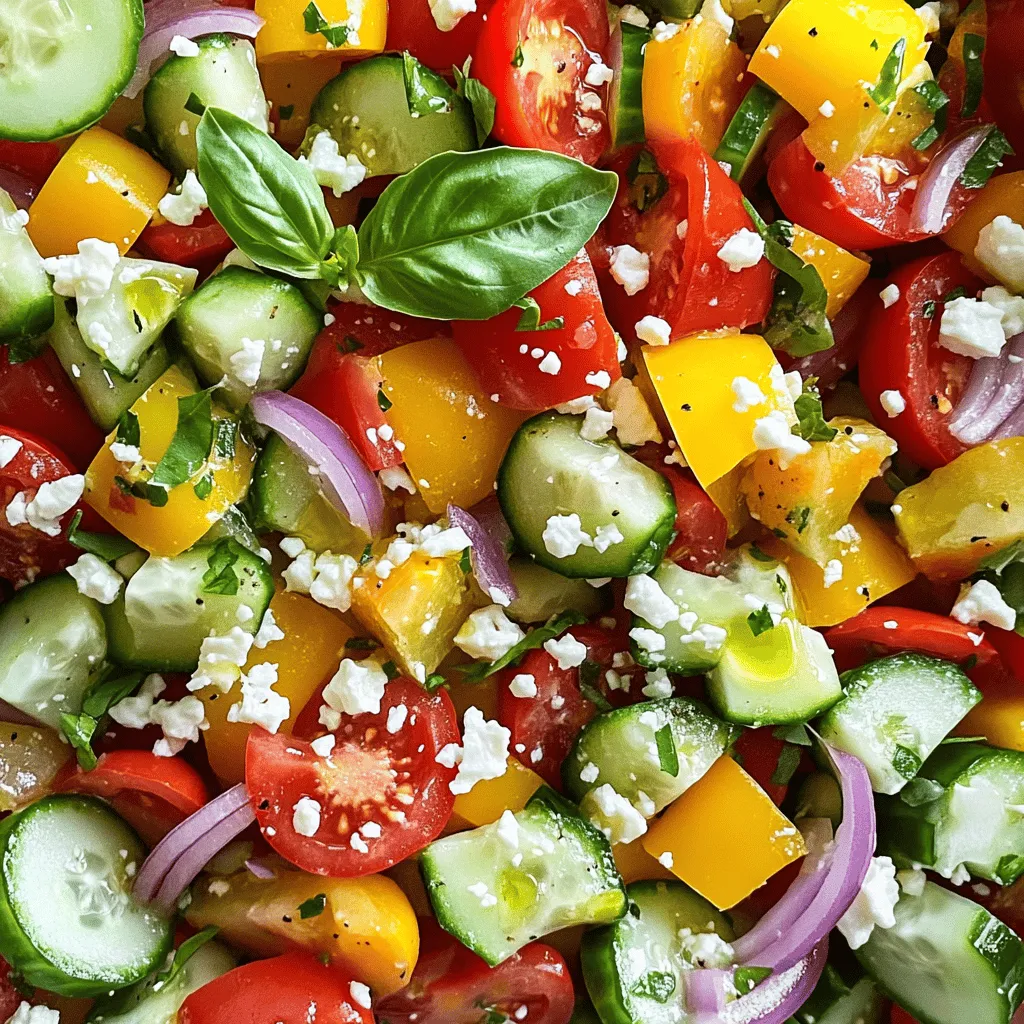 Für diesen Gurken-Tomaten-Sommersalat benötigen wir einige einfache, frische Zutaten. Hier sind die Hauptzutaten: - 2 große Gurken, gewürfelt - 3 reife Tomaten, gewürfelt - 1 rote Zwiebel, dünn geschnitten - 1 Paprika (beliebige Farbe), gewürfelt Diese Zutaten bringen Farbe und Geschmack in den Salat. Die knackigen Gurken und süßen Tomaten harmonieren perfekt. Frische Kräuter sind der Schlüssel zu einem lebendigen Geschmack. Ich empfehle: - 1/4 Tasse frische Basilikumblätter, fein gehackt Basilikum gibt dem Salat eine frische Note. Sie können auch andere Kräuter wie Petersilie oder Minze verwenden. Um den Salat noch interessanter zu machen, können Sie zusätzliche Zutaten hinzufügen. Eine beliebte Wahl ist: - 1/4 Tasse Feta-Käse, zerkrümelt (optional für eine vegane Variante) Feta bringt eine cremige Textur und einen salzigen Kick. Wenn Sie es vegan halten möchten, lassen Sie den Käse einfach weg. Für das vollständige Rezept, schauen Sie sich die [Full Recipe] an. Zuerst wasche die Gurken und Tomaten gut. Schneide die Gurken in Würfel. Die Tomaten sollten auch gewürfelt werden. Du kannst die Paprika nach Wahl verwenden, schneide sie ebenfalls in Würfel. Nimm die rote Zwiebel und schneide sie dünn. Hacke die Basilikumblätter fein. Wenn du Feta-Käse magst, zerbrösele ihn in kleine Stücke. Du hast jetzt alle frischen Zutaten bereit. In einer kleinen Schüssel mische das Olivenöl mit dem Rotweinessig. Füge den Honig oder den Ahornsirup hinzu. Dann kommt das Salz und der Pfeffer dazu. Rühre alles gut um, bis eine gleichmäßige Mischung entsteht. Das Dressing wird den Salat lebendiger machen. Nimm eine große Schüssel und gib die gewürfelten Gurken, Tomaten und Paprika hinein. Füge die rote Zwiebel und das gehackte Basilikum hinzu. Gieße das Dressing gleichmäßig über das Gemüse. Mische alles vorsichtig, sodass alles gut überzogen wird. Wenn du Feta verwendest, streue ihn obenauf und hebe ihn leicht unter. Lass den Salat mindestens 30 Minuten im Kühlschrank ziehen. So können die Aromen gut verschmelzen. Serviere ihn dann kühl oder bei Zimmertemperatur. Wähle die besten Zutaten für deinen Gurken-Tomaten-Sommersalat. Achte darauf, dass die Gurken knackig sind. Sie sollten fest und ohne Druckstellen sein. Verwende reife Tomaten, die rot und saftig sind. Die rote Zwiebel gibt dem Salat einen tollen Geschmack. Frische Kräuter wie Basilikum bringen Aroma. Kaufe sie am besten frisch vom Markt. Die Kombination aus Gurken und Tomaten ist klassisch und erfrischend. Füge etwas Paprika hinzu, um Farbe und Crunch zu bekommen. Ein Spritzer Zitronensaft kann den Geschmack aufhellen. Honig oder Ahornsirup im Dressing sorgt für eine süße Note. Der Feta-Käse, wenn du ihn verwendest, fügt eine salzige Tiefe hinzu. Diese Aromen harmonieren perfekt miteinander. Präsentiere deinen Salat in großen, flachen Schalen. Das sieht einladend aus und macht das Servieren einfach. Garniere den Salat mit frischen Basilikumblättern. So wird er noch schöner. Du kannst den Salat auch in Gläsern schichten. Das sieht toll aus und eignet sich gut für Feiern. Lass den Salat vor dem Servieren im Kühlschrank ziehen. So kommen die Aromen richtig zur Geltung. Für das vollständige Rezept, siehe [Full Recipe]. {{image_4}} Für eine vegane Version lassen Sie den Feta-Käse weg. Ersetzen Sie ihn durch Avocado oder Nüsse. Diese sorgen für eine cremige Textur. Achten Sie darauf, glutenfreie Essige zu verwenden. Apfelessig ist eine gute Wahl. Verwenden Sie frische Kräuter wie Petersilie oder Koriander für zusätzlichen Geschmack. Sie können weitere Zutaten hinzufügen, um den Salat zu bereichern. Gegrillte Zucchini oder Auberginen passen gut dazu. Auch Kichererbsen bringen Proteine und Textur. Wenn Sie etwas Süßes mögen, fügen Sie ein paar geschnittene Erdbeeren hinzu. Sie geben dem Salat eine frische Note. Im Sommer sind frische Kräuter und Gemüse perfekt. Im Herbst können Sie geröstete Kürbiswürfel hinzufügen. Dies verleiht dem Salat Wärme und Tiefe. Im Winter verwenden Sie eingelegte Tomaten oder getrocknete Kräuter. Diese sorgen für Geschmack, auch wenn frisches Gemüse nicht verfügbar ist. Genießen Sie diese Variationen, um Ihren Gurken-Tomaten-Sommersalat spannend zu halten! Um den Gurken-Tomaten-Sommersalat frisch zu halten, bewahren Sie ihn im Kühlschrank auf. Nutzen Sie eine luftdichte Schüssel, um die Aromen zu schützen. Wenn der Salat in einer großen Schüssel ist, decken Sie ihn gut mit Frischhaltefolie ab. So bleibt er knackig und lecker. Der Salat bleibt im Kühlschrank etwa 2 bis 3 Tage frisch. Überprüfen Sie vor dem Essen den Geruch und das Aussehen. Wenn er matschig oder faulig riecht, ist es besser, ihn zu entsorgen. Frische Zutaten sind der Schlüssel zu einem guten Geschmack. Haben Sie Reste? Verwenden Sie sie kreativ! Mischen Sie den Salat in ein Sandwich oder Wrap. Er passt auch gut zu gegrilltem Hähnchen oder Fisch. Sie können die Reste auch in eine leckere Suppe geben. So genießen Sie den Salat auf neue Weise und verschwenden nichts. Du kannst diesen Salat ganz leicht anpassen. Füge zum Beispiel Avocado oder Mais hinzu. Auch Kichererbsen passen gut. Für einen scharfen Kick kannst du Jalapeños verwenden. Wenn du es süßer magst, füge mehr Honig oder einige Erdbeeren hinzu. Experimentiere mit verschiedenen Kräutern wie Petersilie oder Dill für neuen Geschmack. Ja, das Dressing lässt sich gut vorbereiten. Mische einfach die Zutaten in einem Glas. Schütze es mit einem Deckel. So bleibt es frisch im Kühlschrank. Es hält sich bis zu einer Woche. Vor dem Verwenden schüttelst du es gut durch. Frisches Dressing macht jeden Salat besser. Dieser Salat passt gut zu vielen Beilagen. Serviere ihn mit gegrilltem Hähnchen oder Fisch. Auch Brot oder Brötchen sind tolle Begleiter. Du kannst ihn als Beilage zu einem BBQ machen. Oder als leichtes Mittagessen genießen. Entdecke, was dir am besten schmeckt. Der Gurken-Tomaten-Sommersalat ist einfach und lecker. Mit frischen Zutaten und Kräutern zubereitet, bringt er Freude auf jeden Tisch. Ich habe die Schritte zur richtigen Vorbereitung, das perfekte Dressing und Tipps zur Präsentation beschrieben. Denke daran, die Zutaten frisch auszuwählen und saisonale Variationen auszuprobieren. Lagere den Salat gut, damit er länger hält. Du kannst das Rezept leicht anpassen und für verschiedene Anlässe verwenden. Probiere neue Kombis aus und genieße jeden Bissen!