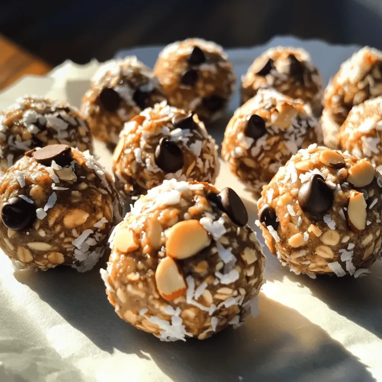 Für die Almond Joy Energy Balls benötigst du einige einfache Grundzutaten. Diese Zutaten sind: - 1 Tasse Haferflocken (gerollt) - 1/2 Tasse Mandelbutter - 1/4 Tasse Honig oder Ahornsirup - 1/2 Tasse ungesüßete Kokosraspeln - 1/4 Tasse Zartbitter-Schokoladenstückchen - 1/4 Tasse gehackte Mandeln - 1 Teelöffel Vanilleextrakt - Eine Prise Salz Diese Zutaten sorgen für einen tollen Geschmack und die richtige Konsistenz. Die Haferflocken liefern Ballaststoffe, während die Mandelbutter gesunde Fette und Proteine bereitstellt. Kokosraspeln geben einen tropischen Touch, und die Schokolade macht alles noch leckerer. Wenn du auf Honig oder Ahornsirup verzichten möchtest, gibt es gute Alternativen. Du kannst auch Stevia oder Kokosblütenzucker verwenden. Diese Süßungsmittel sind eine gesündere Wahl. Sie haben weniger Einfluss auf den Blutzuckerspiegel. Achte darauf, die Menge anzupassen, da sie süßer sein können. Um deine Energy Balls interessanter zu machen, füge mehr Zutaten hinzu. Du kannst zum Beispiel eine Prise Zimt oder Kakaopulver verwenden. Diese geben den Balls einen besonderen Geschmack. Auch getrocknete Früchte wie Cranberries oder Rosinen passen gut. Experimentiere mit verschiedenen Nüssen oder Samen. So findest du die perfekte Mischung für deinen Geschmack. Wenn du das Rezept ausprobieren möchtest, findest du das Full Recipe oben. Zuerst sammeln Sie alle Zutaten für die Almond Joy Energy Balls. Sie brauchen: - 1 Tasse Haferflocken (gerollt) - 1/2 Tasse Mandelbutter - 1/4 Tasse Honig oder Ahornsirup - 1/2 Tasse ungesüßte Kokosraspeln - 1/4 Tasse Zartbitter-Schokoladenstückchen - 1/4 Tasse gehackte Mandeln - 1 Teelöffel Vanilleextrakt - Eine Prise Salz Stellen Sie sicher, dass alles bereit ist. Das macht das Kochen einfach und schnell. Jetzt beginnt der Spaß! Nehmen Sie eine große Schüssel. Geben Sie die Haferflocken, Mandelbutter, Honig und Vanilleextrakt hinein. Rühren Sie alles gut um, bis die Mischung gleichmäßig und cremig ist. Fügen Sie nun die Kokosraspeln, Schokoladenstückchen, gehackte Mandeln und eine Prise Salz hinzu. Mischen Sie alles gründlich. Die Mischung sollte gut zusammenhalten. Nehmen Sie mit den Händen etwa einen Esslöffel der Mischung und formen Sie kleine Kugeln. Diese sollten etwa 2,5 cm groß sein. Wiederholen Sie diesen Schritt, bis die gesamte Mischung aufgebraucht ist. Legen Sie die Energieballs auf ein mit Backpapier ausgelegtes Blech oder einen Teller. Jetzt müssen sie für mindestens 30 Minuten in den Kühlschrank. Dies hilft den Kugeln, fest zu werden. Nach der Kühlzeit sind die Energy Balls bereit zum Servieren. Sie können sie in einer schönen Schale anrichten. Diese Snacks sind perfekt für unterwegs oder als gesunde Süßigkeit bei Feiern. Probieren Sie das Rezept aus, um das volle Erlebnis zu genießen! Ein gängiger Fehler ist, die Zutaten nicht gut zu vermischen. Achte darauf, dass alles gleichmäßig verteilt ist. Wenn die Mischung zu trocken ist, füge etwas mehr Mandelbutter hinzu. Ist sie zu feucht, kannst du mehr Haferflocken verwenden. Die richtige Konsistenz ist wichtig. Die Mischung sollte klebrig, aber formbar sein. Wenn du Kugeln formst, sollten sie nicht auseinanderfallen. Lass die Kugeln nach dem Formen im Kühlschrank ruhen. So werden sie fester und einfacher zu essen. Du kannst die Rezeptur anpassen, um deine eigenen Vorlieben zu treffen. Magst du es süßer? Füge mehr Honig oder Schokoladenstückchen hinzu. Für einen nussigeren Geschmack kannst du verschiedene Nüsse ausprobieren. Probiere auch verschiedene Süßungsmittel wie Agavendicksaft. Experimentiere! So findest du deine perfekte Mischung. {{image_4}} Um die Almond Joy Energy Balls glutenfrei zu machen, verwenden Sie glutenfreie Haferflocken. Diese sind leicht zu finden. Achten Sie darauf, dass alle Zutaten, die Sie verwenden, glutenfrei sind. So können Sie sicher sein, dass Ihr Snack für alle geeignet ist. Glutenfreie Haferflocken bieten die gleiche leckere Basis, die Sie lieben. Für eine vegane Version ersetzen Sie den Honig durch Ahornsirup oder Agavendicksaft. Diese Süßungsmittel sind pflanzlich. Auch die Schokoladenstückchen können vegan sein. Achten Sie darauf, dass sie keine Milchprodukte enthalten. So bleibt der Snack rein pflanzlich und lecker. Seien Sie kreativ mit Ihren Zutaten! Fügen Sie Trockenfrüchte wie Datteln oder Cranberries hinzu. Diese geben einen fruchtigen Geschmack. Auch Nussbutter-Alternativen sind möglich. Cashew- oder Erdnussbutter bringen neue Aromen. Probieren Sie auch Gewürze wie Zimt oder Muskatnuss aus. Sie verleihen den Energy Balls einen besonderen Kick. Sehen Sie sich das [Full Recipe] für die Basis der Almond Joy Energy Balls an. Die Almond Joy Energy Balls lagern am besten im Kühlschrank. Legen Sie sie in einen luftdichten Behälter. So bleiben sie frisch und lecker. Die Kälte hilft, die Konsistenz zu bewahren. Sie können sie direkt nach der Zubereitung genießen. Diese Energy Balls halten sich in der Regel bis zu einer Woche im Kühlschrank. Nach ein paar Tagen können sie etwas weicher werden. Aber das beeinträchtigt nicht den Geschmack. Sie sind immer noch ein toller Snack. Die Kombination aus Haferflocken und Nüssen macht sie nahrhaft und sättigend. Wenn Sie mehr machen möchten, können Sie die Energy Balls einfrieren. Legen Sie sie zuerst auf ein Backblech. Frieren Sie sie für etwa eine Stunde ein, bis sie fest sind. Danach können Sie sie in einem Gefrierbeutel aufbewahren. So halten sie sich bis zu drei Monate. Lassen Sie sie einfach im Kühlschrank auftauen, wenn Sie einen Snack möchten. Die Almond Joy Energy Balls bleiben im Kühlschrank bis zu einer Woche frisch. Bewahren Sie sie in einem luftdichten Behälter auf. So bleiben sie saftig und lecker. Wenn Sie mehr Zeit haben, können Sie sie auch einfrieren. Gefroren halten sie bis zu drei Monate. Lassen Sie sie einfach vor dem Essen etwas auftauen. Ja, Sie können andere Nüsse verwenden. Walnüsse, Cashews oder Pekannüsse sind großartige Alternativen. Achten Sie darauf, die Nüsse grob zu hacken. So bleibt die Textur schön. Experimentieren Sie mit verschiedenen Nüssen, um neue Geschmäcker zu entdecken. Jede Nuss bringt ihren eigenen besonderen Geschmack mit. Ja, die Energy Balls sind eine gesunde Snack-Option. Sie enthalten Hafer, Nüsse und Kokosnuss. Diese Zutaten liefern Ballaststoffe, gesunde Fette und Eiweiß. Sie bieten auch einen natürlichen Energieschub. Vermeiden Sie verarbeitete Snacks mit viel Zucker. Diese Energy Balls sind eine bessere Wahl, die Sie den ganzen Tag über satt hält. Um den Zuckergehalt zu senken, verwenden Sie weniger Honig oder Ahornsirup. Sie können auch andere Süßungsmittel probieren. Stevia oder Erythrit sind gute Alternativen. Diese Optionen bieten Süße, ohne viel Zucker hinzuzufügen. Experimentieren Sie, um die beste Kombination für Ihren Geschmack zu finden. Die Almond Joy Energy Balls sind einfach und lecker. Wir haben die Hauptzutaten, Alternativen und besondere Zusätze für mehr Geschmack behandelt. Ich gab dir eine klare Schritt-für-Schritt-Anleitung, um sie zu machen. Tipps helfen dir, häufige Fehler zu vermeiden. Die Variationen lassen viel Raum für Kreativität. Achte auf die Aufbewahrungshinweise, um die Frische zu bewahren. Damit kannst du gesunde Snacks machen, die lange halten. Probiere die Optionen aus und finde deinen perfekten Mix!