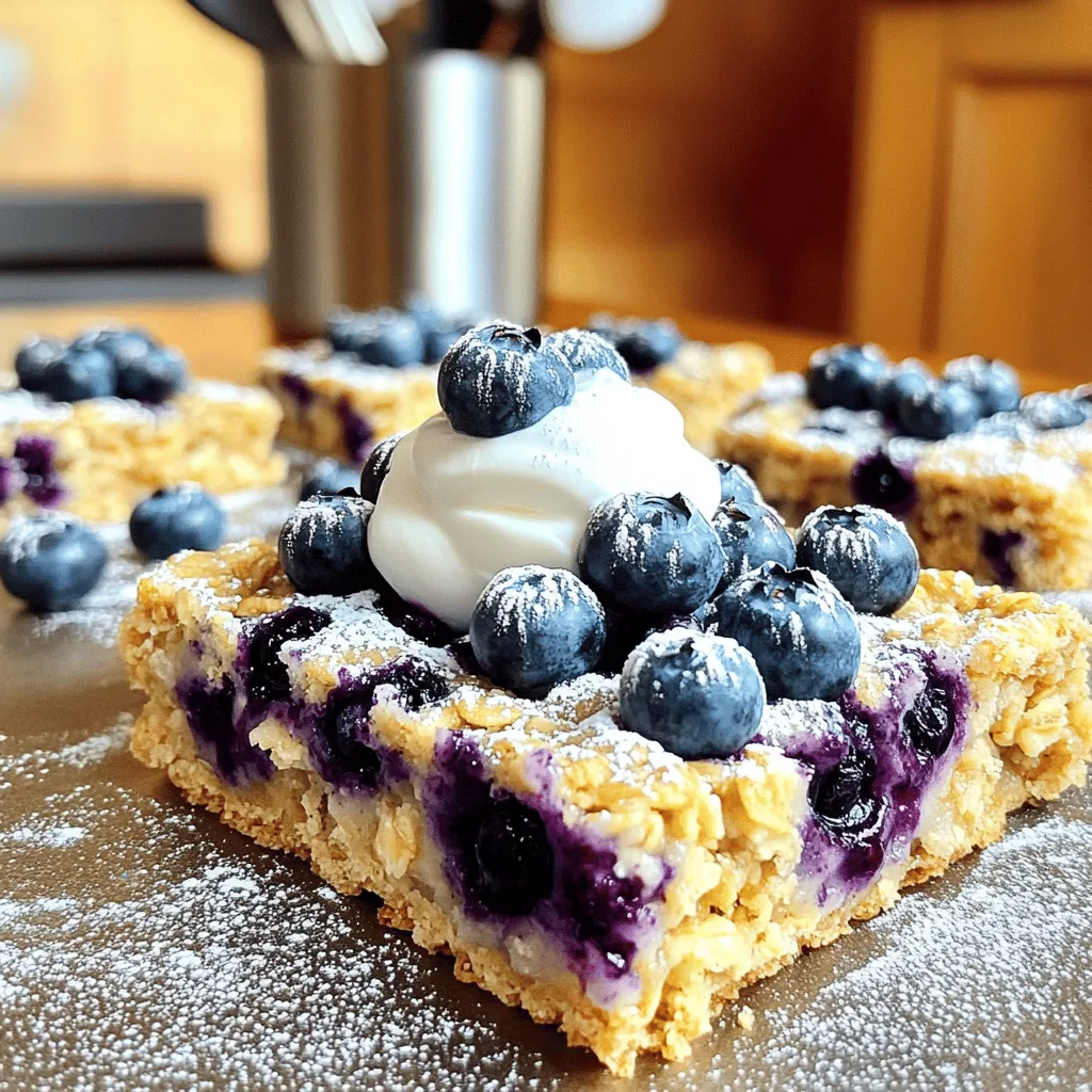 Die Zutaten für die Blaubeer-Haferflocken-Frühstücksriegel sind einfach und nahrhaft. Hier sind die Hauptzutaten, die du brauchst: - 2 Tassen zarte Haferflocken - 1 Tasse zerdrückte reife Bananen (ca. 2 Bananen) - 1/2 Tasse ungesüßtes Apfelmus - 1/2 Tasse Mandelmilch (oder eine beliebige Milch nach Wahl) - 1/4 Tasse Honig oder Ahornsirup - 1 Teelöffel Vanilleextrakt - 1 Teelöffel Backpulver - 1 Teelöffel gemahlener Zimt - 1/2 Teelöffel Salz - 1 Tasse frische oder gefrorene Blaubeeren (bei gefrorenen vorher auftauen) - Optional: 1/4 Tasse gehackte Nüsse oder Samen (z. B. Walnüsse, Chiasamen) für zusätzliche Textur Diese Riegel sind nicht nur lecker, sondern auch gesund! Sie enthalten viele Ballaststoffe aus Haferflocken. Dies hilft, die Verdauung zu fördern. Die Bananen geben natürliche Süße und sind reich an Kalium. Blaubeeren sind voller Antioxidantien, die gut für dein Herz sind. Außerdem sind diese Riegel leicht und sättigend. Sie sind perfekt für den Start in den Tag. Es gibt viele Möglichkeiten, die Zutaten anzupassen. Du kannst die Milch durch Mandel- oder Kokosmilch ersetzen. Glutenfreie Haferflocken sind eine gute Wahl, wenn du glutenfrei essen möchtest. Statt Honig kannst du Agavendicksaft verwenden, um die Riegel vegan zu machen. Wenn du keine Bananen magst, probiere ungesüßtes Apfelmus als Ersatz. So kannst du diese Riegel nach deinem Geschmack gestalten. Für die vollständige Zubereitung schau dir das [Full Recipe] an. Zuerst heizen wir den Ofen auf 175°C vor. Nehmen Sie eine 23x23 cm große Backform. Fetten Sie die Form leicht ein oder legen Sie sie mit Backpapier aus. Das macht das Entfernen der Riegel später einfacher. In einer großen Schüssel geben Sie die zarten Haferflocken, das Backpulver, den Zimt und das Salz. Mischen Sie alles gut. Es ist wichtig, dass sich die trockenen Zutaten gleichmäßig verteilen. So schmecken die Riegel später besser. In einer separaten Schüssel zerdrücken Sie die Bananen. Fügen Sie das Apfelmus, die Mandelmilch, den Honig oder Ahornsirup und den Vanilleextrakt hinzu. Rühren Sie alles gut um, bis die Mischung glatt ist. Dies sorgt für eine gute Textur in den Riegeln. Gießen Sie die feuchten Zutaten in die Schüssel mit den trockenen Zutaten. Rühren Sie nur so viel, bis keine trockenen Zutaten mehr sichtbar sind. Dann heben Sie vorsichtig die Blaubeeren und optional die Nüsse unter. Geben Sie die Mischung in die Backform und verteilen Sie sie gleichmäßig. Jetzt backen Sie die Riegel für 25-30 Minuten. Sie sind fertig, wenn die Ränder goldbraun sind und ein Zahnstocher sauber herauskommt. Lassen Sie die Riegel nach dem Backen etwa 10 Minuten in der Form abkühlen. Danach schneiden Sie die Riegel in Stücke. Diese Riegel sind eine tolle und nahrhafte Option für ein schnelles Frühstück oder einen Snack. Vergessen Sie nicht, die [Full Recipe] für weitere Details zu konsultieren! Um die perfekte Konsistenz der Blaubeer-Haferflocken-Frühstücksriegel zu erreichen, solltest du einige einfache Tipps beachten: - Verwende zarte Haferflocken: Diese sorgen für eine weichere Textur im Vergleich zu groben Haferflocken. - Richtiges Mischen: Mische die trockenen und feuchten Zutaten nur so lange, bis sie gerade vermischt sind. Zu viel Rühren kann die Riegel trocken machen. - Bananen reif wählen: Verwende reife Bananen. Sie geben mehr Feuchtigkeit und süßen die Riegel auf natürliche Weise. - Die richtige Backform: Eine quadratische Form von 23x23 cm sorgt für gleichmäßiges Backen. Manchmal passieren Fehler beim Backen. Hier sind einige Tipps, um sie zu vermeiden: - Überbacken vermeiden: Achte darauf, die Riegel nicht zu lange zu backen. Sie sollten goldbraun sein und ein Zahnstocher muss sauber herauskommen. - Kühlschrank nutzen: Lass die Riegel nach dem Backen kurz in der Form abkühlen, bevor du sie auf ein Gitter legst. So bleiben sie saftig. - Nicht zu viel Obst: Wenn du frische oder gefrorene Blaubeeren hinzufügst, achte darauf, dass sie nicht zu matschig sind. Zu viele können den Teig schwer machen. Die Präsentation macht einen großen Unterschied. Hier sind ein paar Ideen: - Mit Joghurt: Serviere die Riegel mit einem Klecks griechischem Joghurt. Das bringt eine cremige Note. - Frische Blaubeeren: Füge ein paar frische Blaubeeren oben drauf. Sie sehen toll aus und schmecken lecker. - Puderzucker: Ein leichter Staub aus Puderzucker sorgt für eine süße Note und sieht ansprechend aus. - Schnitte: Schneide die Riegel in gleichmäßige Stücke. Das macht das Servieren einfacher. Wenn du mehr über die Zubereitung erfahren möchtest, schaue dir das [Full Recipe] an. {{image_4}} Wenn Sie keine Blaubeeren haben, probieren Sie andere Früchte. Himbeeren, Erdbeeren oder Äpfel sind gute Optionen. Sie bringen auch fruchtige Frische in die Riegel. Ein Mix aus verschiedenen Beeren kann ebenfalls spannend sein. Denken Sie daran, dass die Fruchtigkeit den Geschmack verändert. Um die Riegel aufregender zu machen, fügen Sie Zimt oder Muskatnuss hinzu. Diese Gewürze verleihen einen warmen, herzhaften Geschmack. Nüsse wie Mandeln oder Haselnüsse bringen Crunch. Auch Kokosraspeln sind eine gute Idee. Sie sorgen für eine süße Note und mehr Textur. Wenn Sie vegan sind, ersetzen Sie Honig durch Agavendicksaft. Für glutenfreie Riegel verwenden Sie Haferflocken, die glutenfrei sind. Bei Nussallergien können Sie Samen wie Sonnenblumenkerne nutzen. Diese bleiben knusprig und lecker. So können alle die Riegel genießen. Die Möglichkeiten sind endlos! Verpassen Sie nicht das Full Recipe, um alle Schritte zu sehen und die perfekten Riegel zu backen. Um die Blaubeer-Haferflocken-Frühstücksriegel frisch zu halten, bewahre sie in einem luftdichten Behälter auf. Ein kühler, trockener Ort ist ideal. Vermeide direkte Sonneneinstrahlung oder hohe Temperaturen. So bleiben die Riegel länger lecker und saftig. Im Kühlschrank halten die Riegel bis zu einer Woche. Wenn du sie länger aufbewahren willst, friere sie ein. Im Gefrierfach bleiben die Riegel bis zu drei Monate frisch. Teile sie vorher in Stücke, um sie einfacher zu entnehmen. Um die Riegel wieder warm zu machen, nutze die Mikrowelle. Erhitze sie für 10-15 Sekunden. Alternativ kannst du sie im Ofen bei 175°C für etwa 5 Minuten aufwärmen. So schmecken sie fast wie frisch gebacken. Um die Riegel glutenfrei zu machen, verwende glutenfreie Haferflocken. Diese sind speziell behandelt, um Kreuzkontamination zu vermeiden. Achte darauf, dass alle anderen Zutaten ebenfalls glutenfrei sind. So kannst du die Riegel ohne Bedenken genießen. Ja, du kannst die Riegel ohne Zucker machen. Ersetze den Honig oder Sirup durch pürierte Datteln oder mehr zerdrückte Bananen. Diese geben Süße und halten die Riegel feucht. Achte darauf, dass der Geschmack dadurch leicht variiert. Ja, diese Riegel sind perfekt zum Mitnehmen. Sie sind einfach zu transportieren und machen einen nahrhaften Snack für unterwegs. In einem luftdichten Behälter bleiben sie frisch und lecker. Perfekt für Schule, Arbeit oder Ausflüge! Die Riegel halten sich bis zu einer Woche im Kühlschrank. Wenn du sie einfrierst, bleiben sie bis zu drei Monate frisch. So hast du immer einen schnellen Snack zur Hand. Achte darauf, sie gut zu verpacken, um Gefrierbrand zu vermeiden. Die Blaubeer-Haferflocken-Frühstücksriegel sind einfach zuzubereiten und gesund. Wir haben die besten Zutaten und ihre Vorteile betrachtet. Außerdem hast du erfahren, wie du die Riegel perfekt backst und präsentieren kannst. Variationen und Ersatzoptionen bieten dir Freiheit beim Ausprobieren. Dies ist ein leckerer, nahrhafter Snack, den du leicht anpassen kannst. Schaffe dir eine gesunde Routine mit diesen Riegeln. Nutze die Tipps zur Lagerung, damit du sie lange genießen kannst. Stelle sicher, dass du kreativ bleibst und deine Lieblingszutaten ausprobierst.