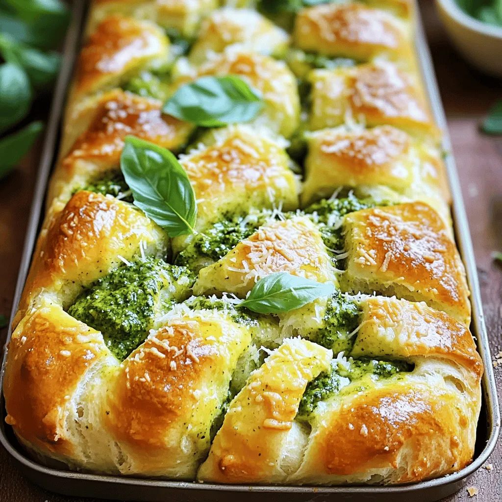 Für dein Pesto Parmesan Pull Apart Bread brauchst du folgende Zutaten: - 1 großer runder Laib Brot (wie Sauerteig oder Focaccia) - 1 Tasse frisches Basilikumpesto - 1 Tasse geriebener Parmesan - 4 Esslöffel ungesalzene Butter, geschmolzen - 2 Zehen Knoblauch, fein gehackt - 1 Teelöffel italienische Gewürzmischung - Salz und Pfeffer nach Geschmack Diese Zutaten sind die Basis für ein leckeres Brot. Das Brot selbst gibt dir die Struktur. Das Basilikumpesto bringt den frischen Geschmack. Parmesan fügt die nötige Würze hinzu. Die Butter und der Knoblauch sorgen für ein tolles Aroma. Wenn du dein Brot noch schöner machen möchtest, füge frische Basilikumblätter zur Garnitur hinzu. Sie sehen nicht nur gut aus, sondern geben auch einen zusätzlichen frischen Geschmack. Du kannst auch einige Pinienkerne rösten und darüber streuen. Das gibt dem Brot einen tollen Crunch. Du kannst das Rezept leicht anpassen. Wenn du keinen Parmesan hast, probiere Mozzarella oder Gouda. Das wird anders schmecken, aber immer noch lecker. Wenn du kein Pesto hast, kannst du auch etwas Olivenöl mit frischen Kräutern mischen. Das gibt eine ähnliche Frische. Und wenn du ein glutenfreies Brot benötigst, suche nach einem glutenfreien Laib. So bleibt dein Pull Apart Bread auch für alle Genusssuchenden zugänglich. Für die genauen Mengen und Zubereitung besuche das [Full Recipe]. Zuerst wähle ich einen großen runden Laib Brot. Ein Sauerteig oder Focaccia funktioniert am besten. Heize deinen Ofen auf 190°C vor. Während der Ofen vorheizt, nehme ein gezahntes Messer. Damit schneide ich den Brotlaib in einem Gittermuster ein. Achte darauf, nicht ganz durchzuschneiden. Die Basis muss intakt bleiben. Jetzt kommt der spaßige Teil. Ich mische geschmolzene Butter, gehackten Knoblauch, italienische Gewürze und etwas Salz in einer kleinen Schüssel. Dann nehme ich das Brot und öffne vorsichtig die Einschnitte. Ich fülle jeden Schnitt mit frischem Basilikumpesto. Danach bestreue ich die Einschnitte mit geriebenem Parmesan. Zum Schluss pinsel ich die gesamte Oberfläche mit der Knoblauch-Butter-Mischung. Achte darauf, dass die Mischung in die Einschnitte gelangt. Ich wickele das Brot in Aluminiumfolie und lege es auf ein Backblech. Es kommt jetzt in den Ofen. Ich backe es 15-20 Minuten, bis der Käse geschmolzen ist. In den letzten fünf Minuten entferne ich die Folie. So wird die Oberseite schön knusprig. Die Backzeit von 15-20 Minuten ist ideal. Aber jeder Ofen ist anders. Ich empfehle, das Brot im Auge zu behalten. Wenn der Käse blubbert und die Oberfläche goldbraun ist, ist es fertig. Lass das Brot kurz abkühlen, bevor du es servierst. So kannst du die Stücke leicht herausziehen. Für einen besonderen Touch kannst du frische Basilikumblätter zur Garnitur nutzen. Wenn du mehr über die Zubereitung erfahren möchtest, schau dir die Full Recipe an. Ein häufiger Fehler ist, das Brot zu tief zu schneiden. Achte darauf, dass du das Brot nur bis zur Hälfte schneidest. So bleibt das Brot zusammen und die Füllung kann gut einziehen. Ein weiterer Fehler ist, die Füllung nicht gleichmäßig zu verteilen. Fülle jeden Schnitt großzügig mit Pesto und Käse. So erhält jedes Stück den vollen Geschmack. Um den Geschmack zu intensivieren, nutze frische Zutaten. Verwende frisches Basilikumpesto, das du selbst machst oder kaufst. Frisch geriebener Parmesan ist ebenfalls wichtig. Du kannst die Knoblauch-Butter-Mischung auch mit etwas Zitrone aufpeppen. Ein Spritzer Zitronensaft bringt Frische ins Brot und hebt die Aromen hervor. Frische Kräuter geben dem Brot einen tollen Geschmack. Neben Basilikum kannst du auch Oregano oder Thymian verwenden. Mische die Kräuter direkt ins Pesto oder streue sie über die Käsefüllung. So bringst du zusätzliche Aromen in dein Pesto Parmesan Pull Apart Bread. Experimentiere mit verschiedenen Kräutern und finde deine Lieblingskombination. {{image_4}} Käse macht das Brot noch besser. Du kannst verschiedene Käsesorten ausprobieren. Mozzarella gibt einen tollen Schmelz. Cheddar bringt einen kräftigen Geschmack. Für einen würzigen Kick verwende Blauschimmelkäse. Mische die Käsesorten für mehr Vielfalt. Experimentiere und finde deine Lieblingskombination. Das Pesto Parmesan Pull Apart Bread kann auch vegetarisch sein. Verwende einfach ein glutenfreies Brot. Achte darauf, dass das Pesto keine tierischen Produkte hat. So kannst du das Brot genießen, ohne auf den Geschmack zu verzichten. Viele glutenfreie Brote sind inzwischen sehr lecker. Füge zusätzliche Zutaten hinzu, um das Brot aufzupeppen. Oliven, getrocknete Tomaten oder Nüsse geben mehr Textur. Zwiebeln oder Paprika bringen einen frischen Geschmack. Du kannst auch frische Kräuter wie Thymian oder Oregano verwenden. Diese Zutaten machen dein Brot noch spezieller und schmackhafter. Um das Pesto Parmesan Pull Apart Bread frisch zu halten, lege es an einen kühlen, trockenen Ort. Ein Brotkasten ist ideal. So bleibt das Brot weich und lecker. Vermeide direkte Sonneneinstrahlung oder feuchte Plätze. Diese Bedingungen machen das Brot schnell trocken oder schimmelig. Wenn du das Brot länger aufbewahren möchtest, kannst du es im Kühlschrank lagern. Wickel es gut in Frischhaltefolie oder eine Plastiktüte. So bleibt es frisch für 3 bis 4 Tage. Für eine längere Lagerung eignet sich der Gefrierschrank. Schneide das Brot in Stücke und lege es in einen Gefrierbeutel. So bleibt es bis zu 3 Monate haltbar. Um das Brot wieder aufzuwärmen, heize den Ofen auf 180°C vor. Wickel das Brot in Aluminiumfolie, um es feucht zu halten. Backe es für etwa 10 bis 15 Minuten. So wird das Brot warm und knusprig. Du kannst es auch in der Mikrowelle erwärmen, aber das macht die Kruste nicht knusprig. Achte darauf, die Mikrowelle nicht zu lange zu nutzen, um das Brot nicht zu trocken zu machen. Das Pesto Parmesan Pull Apart Bread bleibt frisch, wenn du es richtig lagerst. In einem luftdichten Behälter hält es sich bis zu drei Tage. Du kannst das Brot auch in Alufolie wickeln. Das schützt es vor Austrocknen. Achte darauf, dass es an einem kühlen und dunklen Ort gelagert wird. Wenn du es länger aufbewahren willst, friere es ein. So bleibt es mehrere Wochen haltbar. Ja, du kannst das Rezept im Voraus zubereiten. Du kannst den Brotlaib mit Pesto und Käse füllen und dann im Kühlschrank aufbewahren. Bedecke das Brot mit Frischhaltefolie, damit es frisch bleibt. Am Tag des Servierens backst du das Brot einfach im Ofen. Es spart Zeit und sorgt für ein schnelles Abendessen. Es gibt viele tolle Dips, die gut zum Brot passen. Ein klassischer Knoblauchdip ist immer lecker. Du kannst auch einen frischen Tomatensalsa oder einen Kräuterquark versuchen. Diese Dips bringen zusätzliche Aromen und machen das Essen noch besser. Wenn du etwas Frisches magst, probiere einen Joghurt-Dip mit Minze. Das Pesto Parmesan Pull Apart Bread ist einfach und lecker. Wir haben die Hauptzutaten, Optionen für die Garnitur und Ersatzstoffe besprochen. Auch die Schritt-für-Schritt-Anleitung hilft dir, Fehler zu vermeiden. Variationen mit verschiedenen Käsesorten und Tipps zur Lagerung machen das Rezept vielseitig. Denke daran, dass frische Kräuter und die richtige Temperatur den Geschmack steigern. Probier es aus und genieße dein Brot!