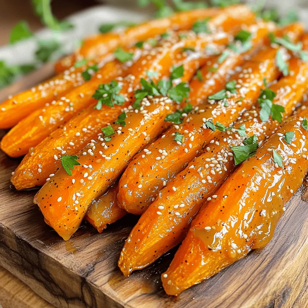 - 450 g Babykarotten, geschält und zugeschnitten - 2 Esslöffel Tahini - 2 Esslöffel Ahornsirup - 1 Esslöffel Olivenöl - 1 Teelöffel gemahlener Kreuzkümmel - 1/2 Teelöffel Knoblauchpulver - Salz und Pfeffer nach Geschmack - Frische Petersilie, gehackt (zum Garnieren) - Sesamkörner (optional, zum Garnieren) Die Auswahl der Zutaten ist entscheidend für den Geschmack. Die Babykarotten sind süß und zart. Sie sind perfekt für das Rösten. Das Tahini bringt eine cremige Textur und einen nussigen Geschmack. Der Ahornsirup fügt eine schöne Süße hinzu, die karamellisiert. Die Gewürze geben dem Gericht Tiefe. Olivenöl sorgt dafür, dass alles gut zusammenkommt. Kreuzkümmel hat einen warmen, erdigen Geschmack. Knoblauchpulver rundet alles ab und gibt einen tollen Geschmack. Garnierungen sind wichtig für den letzten Schliff. Salz und Pfeffer bringen die Aromen hervor. Frische Petersilie gibt Farbe und Frische. Sesamkörner sind eine tolle optionale Ergänzung für extra Crunch. Für das vollständige Rezept, schauen Sie sich das Rezept "Sesam-Honig Röstkarotten" an. Heize deinen Ofen auf 220°C (425°F) vor. Das ist wichtig, um die Karotten schön zu rösten. Nimm eine große Schüssel. Vermenge darin Tahini, Ahornsirup, Olivenöl, Kreuzkümmel, Knoblauchpulver, Salz und Pfeffer. Rühre alles gut um, bis es eine glatte Mischung gibt. Gib die Babykarotten in die Schüssel mit der Tahini-Honig-Mischung. Mische sie vorsichtig, bis sie gleichmäßig bedeckt sind. Nimm ein Backblech und lege es mit Backpapier aus. Verteile die beschichteten Karotten gleichmäßig auf dem Backblech. So garen sie besser. Schiebe das Backblech in den vorgeheizten Ofen. Röste die Karotten für 25-30 Minuten. Wende die Karotten nach der Hälfte der Zeit. So werden sie auf beiden Seiten goldbraun. Prüfe, ob sie weich sind. Wenn ja, nimm sie aus dem Ofen. Du kannst das vollständige Rezept für mehr Details finden. Um die Karotten karamellisieren zu lassen, ist die richtige Temperatur wichtig. Du solltest deinen Ofen auf 220°C (425°F) vorheizen. Diese Hitze hilft, die Karotten außen knusprig und innen zart zu machen. Achte darauf, die Karotten gleichmäßig auf dem Blech zu verteilen. So erhalten sie die beste Röstaromen. Wenn du die Karotten karamellisieren möchtest, solltest du sie nach der ersten Hälfte der Röstzeit einmal wenden. Dies sorgt für gleichmäßige Bräunung. Für die Präsentation kannst du die Röstkarotten auf einem schönen Platter anrichten. Das macht dein Gericht sofort ansprechender. Füge einen Spritzer zusätzlichen Ahornsirup hinzu, um den Glanz und den Geschmack zu verbessern. Zusatzoptionen für mehr Geschmack sind auch einfach. Du kannst zum Beispiel geröstete Nüsse oder frische Kräuter verwenden. Diese sorgen für einen zusätzlichen Crunch und einen frischen Geschmack. Experimentiere mit diesen Ideen, um deine Karotten noch köstlicher zu machen! {{image_4}} Wenn du Süßungsmittel ersetzen möchtest, sind hier einige gute Optionen. Du kannst Agavendicksaft oder Kokosblütenzucker verwenden. Diese Alternativen bieten einen ähnlichen süßen Geschmack und passen gut zu den Karotten. Du kannst auch andere Gemüsesorten verwenden. Süßkartoffeln oder Pastinaken sind tolle Optionen. Sie haben einen ähnlichen Geschmack und sind einfach zuzubereiten. Möchtest du mehr Textur? Füge Nüsse oder Samen hinzu. Mandeln oder Walnüsse schmecken gut und geben einen knackigen Biss. Auch Sonnenblumenkerne sind eine schöne Option. Um verschiedene Geschmäcker zu erreichen, kannst du Gewürzmischungen verwenden. Zimt oder Paprika bringen neue Aromen in das Gericht. Probiere verschiedene Kombinationen aus, um dein perfektes Rezept zu finden. Für das vollständige Rezept schau dir die Anleitung für die Sesam-Honig Röstkarotten an. Die Lagerung von Tahini Maple Roasted Carrots ist einfach. Du solltest die Karotten in einem luftdichten Behälter aufbewahren. Das hilft, die Frische zu bewahren und sie vor Gerüchen zu schützen. Diese Röstkarotten halten sich gut im Kühlschrank für etwa 3 bis 5 Tage. Achte darauf, dass sie gut abgekühlt sind, bevor du sie in den Kühlschrank stellst. So bleibt der Geschmack am besten erhalten. Wenn du Röstkarotten übrig hast, kannst du sie einfrieren. Lass die Karotten nach dem Rösten vollständig abkühlen. Lege sie dann in einen gefrierfesten Behälter oder einen Zip-Beutel. Achte darauf, die Luft herauszudrücken, um Gefrierbrand zu vermeiden. So bleiben die Karotten für etwa 2 bis 3 Monate frisch. Um die Karotten aufzutauen, lege sie einfach über Nacht in den Kühlschrank. Wenn du sie aufwärmen willst, kannst du sie im Ofen erhitzen. So werden sie wieder knusprig. Alternativ kannst du sie auch in der Mikrowelle aufwärmen, aber achte darauf, dass sie nicht matschig werden. Röstkarotten halten sich gut im Kühlschrank. Ich empfehle, sie in einem luftdichten Behälter aufzubewahren. So bleiben sie frisch und lecker. Normalerweise sind sie bis zu fünf Tage haltbar. Wenn Sie die Karotten länger aufbewahren wollen, können Sie sie einfrieren. Das ist eine tolle Option, wenn Sie Reste haben. Denken Sie daran, sie gut abzukühlen, bevor Sie sie einfrieren. Neben Karotten sind viele andere Gemüsesorten für das Rösten geeignet. Zum Beispiel passt Blumenkohl sehr gut. Auch Süßkartoffeln, Paprika und Zucchini sind lecker. Sie können mit verschiedenen Gemüsesorten experimentieren. Das macht Ihr Gericht vielseitig und spannend. Es gibt viele Möglichkeiten, die Aromen zu variieren. Ja, Sie können das Rezept ganz nach Ihrem Geschmack anpassen. Mögen Sie eine schärfere Note? Fügen Sie etwas Cayennepfeffer hinzu. Wenn Sie Nüsse mögen, können Sie gehackte Mandeln oder Walnüsse hinzufügen. Diese geben dem Gericht einen schönen Crunch. Auch die Süße können Sie variieren. Nutzen Sie Honig statt Ahornsirup für einen anderen Geschmack. Das vollständige Rezept "Sesam-Honig Röstkarotten" finden Sie in diesem Artikel. Dort sind alle Schritte und Zutaten genau aufgeführt. So können Sie direkt loslegen und diese köstlichen Röstkarotten zubereiten. Röstkarotten sind einfach zuzubereiten und köstlich. Sie bestehen aus Babykarotten, Tahini und Ahornsirup. Mit wenigen Gewürzen und etwas Olivenöl werden sie perfekt. Die Verwendung frischer Kräuter und optionaler Sesamkörner verleiht dem Gericht das gewisse Etwas. Außerdem sind Variationen wie vegane Alternativen oder andere Gemüsesorten möglich. Vergessen Sie nicht, die Karotten richtig aufzubewahren. Experimentieren Sie mit verschiedenen Geschmäckern, um Ihre perfekten Röstkarotten zu finden. Das Rezept für Sesam-Honig Röstkarotten ist leicht anpassbar und bietet viele Optionen. Viel Spaß beim Ausprobieren!